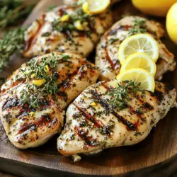 Für dieses Rezept brauchen Sie: - 4 Hähnchenbrustfilets, ohne Haut und Knochen - 60 ml Olivenöl - Saft von 2 Zitronen - Zeste von 1 Zitrone - 3 Knoblauchzehen, fein gehackt - 2 Teelöffel frischer Oregano, gehackt - 2 Teelöffel frischer Thymian, gehackt - 1 Teelöffel frischer Rosmarin, gehackt - Salz und schwarzer Pfeffer nach Geschmack - Zitronenscheiben zum Garnieren Diese Zutaten machen das Hähnchen frisch und würzig. Die Zitrone bringt viel Geschmack. Die Kräuter geben Tiefe. Ich empfehle frische Kräuter, wenn möglich. Sie schmecken besser als getrocknete. Die Marinade ist der Schlüssel zu diesem Gericht. Olivenöl sorgt für Saftigkeit. Der Zitronensaft gibt Frische. Der Knoblauch fügt einen tollen Geschmack hinzu. Die Kräuter bringen Aroma. Mischen Sie alles gut. Lassen Sie das Hähnchen darin marinieren. Das macht das Fleisch zart und voller Geschmack. Dieses Rezept ist für vier Portionen. Sie können die Menge leicht anpassen. Brauchen Sie mehr? Verdoppeln Sie einfach die Zutaten. Möchten Sie eine andere Note? Fügen Sie etwas Paprika oder Chili hinzu. Das gibt dem Hähnchen etwas Schärfe. Experimentieren Sie mit verschiedenen Kräutern. Petersilie oder Basilikum passen auch gut. Für die vollständige Anleitung schauen Sie sich das [Full Recipe] an. Um die Marinade zu machen, nimm eine große Schüssel. Füge 60 ml Olivenöl hinzu. Presse den Saft von zwei Zitronen hinein. Reibe die Schale einer Zitrone und gib die Zeste dazu. Hacke drei Knoblauchzehen fein und füge sie hinzu. Jetzt kommen die Kräuter. Füge zwei Teelöffel Oregano, zwei Teelöffel Thymian und einen Teelöffel Rosmarin hinzu. Würze mit Salz und Pfeffer nach Geschmack. Mische alles gut, bis sich die Zutaten verbinden. Lege die Hähnchenbrustfilets in die Marinade. Achte darauf, dass sie gut bedeckt sind. Decke die Schüssel ab und stelle sie für mindestens 30 Minuten in den Kühlschrank. Wenn du mehr Zeit hast, marinieren sie bis zu vier Stunden. So nehmen sie den Geschmack besser auf. Heize den Grill auf mittelhohe Hitze vor. Nimm die marinierten Hähnchenbrustfilets heraus und lasse die überschüssige Marinade abtropfen. Lege die Filets auf den Grill. Grill die Hähnchen für etwa 6 bis 7 Minuten auf jeder Seite. Das Hähnchen ist fertig, wenn die Innentemperatur 75°C erreicht. Nimm das Hähnchen vom Grill und lasse es fünf Minuten ruhen. Schneide es in Scheiben und serviere es warm. Garniere mit Zitronenscheiben. Das ist das einfache Rezept für Kräuter-Zitronen Gegrilltes Hähnchen. Die Marinierzeit ist wichtig für den Geschmack. Ich empfehle, das Hähnchen mindestens 30 Minuten marinieren zu lassen. Für einen intensiveren Geschmack sind vier Stunden ideal. Längeres Marinieren kann das Hähnchen zart und voller Aromen machen. Grillen erfordert etwas Übung. Erhitze deinen Grill auf mittlere Hitze. Du kannst die Hitze testen, indem du deine Hand über den Grill hältst. Wenn du sie 5 Sekunden lang halten kannst, ist die Temperatur gut. Lege das Hähnchen auf den Grill und lass es in Ruhe. So bleibt es saftig und bekommt schöne Grillstreifen. Wenn das Hähnchen kleben bleibt, kann es an zu wenig Öl liegen. Stelle sicher, dass der Grill heiß genug ist. Wenn das Hähnchen nicht gleichmäßig gart, drehe die Stücke regelmäßig. Für eine sichere Zubereitung nutze ein Fleischthermometer. Das Hähnchen sollte 75°C erreichen, um sicher zu sein. Für das gesamte Rezept schau dir die [Full Recipe] an. {{image_4}} Für mehr Geschmack können Sie verschiedene Kräuter und Gewürze verwenden. Basilikum ergänzt den Zitronen-Geschmack gut. Petersilie bringt frische Aromen ins Spiel. Für einen würzigeren Kick probieren Sie Chili-Flocken oder Paprika. Diese Zusätze machen das Gericht spannender und individueller. Das Kräuter-Zitronen Gegrillte Hähnchen passt gut zu vielen Beilagen. Ein frischer grüner Salat mit Tomaten und Gurken ist ideal. Auch Quinoa oder Couscous sorgen für eine gesunde Note. Wenn Sie etwas Herzhaftes möchten, sind gebratene Süßkartoffeln eine tolle Wahl. Diese Beilagen ergänzen die Aromen des Hähnchens perfekt. Es gibt viele Wege, die Marinade zu verändern. Statt Olivenöl können Sie auch Avocadoöl verwenden. Für eine süßere Note fügen Sie Honig oder Agavendicksaft hinzu. Ersetzen Sie den Zitronensaft durch Limettensaft für einen neuen Geschmack. Experimentieren Sie mit verschiedenen Kräutern, um Ihr perfektes Rezept zu finden. Um die Reste von Kräuter-Zitronen Gegrilltem Hähnchen frisch zu halten, lege sie in einen luftdichten Behälter. Du kannst auch Frischhaltefolie verwenden. Achte darauf, dass das Hähnchen vollständig abgekühlt ist, bevor du es lagerst. So bleibt der Geschmack erhalten. Um das Hähnchen aufzuwärmen, lege es auf ein Backblech. Heize den Ofen auf 180°C vor und backe es 10 bis 15 Minuten. Alternativ kannst du es in der Mikrowelle erwärmen. Decke das Hähnchen mit einem feuchten Küchenpapier ab, um es saftig zu halten. Erhitze es in 30-Sekunden-Intervallen, bis es warm ist. Im Kühlschrank bleibt das Hähnchen 3 bis 4 Tage frisch. Stelle sicher, dass es gut verpackt ist. Im Gefrierfach hält es bis zu 3 Monate. Zum Auftauen lege das Hähnchen über Nacht in den Kühlschrank. So bleibt die Textur gut. Du kannst die Reste auch in einem Auflauf oder Salat verwenden. Das Hähnchen sollte mindestens 30 Minuten in der Marinade bleiben. Für mehr Geschmack empfehle ich, es bis zu 4 Stunden marinieren zu lassen. Längere Marinierzeiten helfen, die Aromen gut in das Fleisch einzuziehen. So wird das Hähnchen besonders zart und würzig. Ja, die Marinade eignet sich auch für andere Fleischsorten. Du kannst sie für Schweinefleisch, Lamm oder sogar Fisch nutzen. Die frischen Kräuter und der Zitronensaft geben allen Sorten einen tollen Geschmack. Denke daran, die Marinierzeit je nach Fleischart anzupassen. Zu gegrilltem Hähnchen passen viele gesunde Beilagen. Hier sind einige Ideen: - Ein frischer grüner Salat mit verschiedenen Gemüsesorten - Gegrilltes Gemüse wie Zucchini oder Paprika - Quinoa oder brauner Reis als sättigende Beilage - Ein Joghurt-Dip mit Kräutern für zusätzlichen Geschmack Diese Beilagen ergänzen das Hähnchen gut und sorgen für ein ausgewogenes Essen. Probier sie aus und finde deine Favoriten! Zusammenfassend haben wir die besten Zutaten für Kräuter-Zitronen Gegrilltes Hähnchen besprochen. Wir schauten uns die Marinade, die Grilltechnik und tolle Tipps an. Außerdem gab es Variationen und Aufbewahrungshinweise. Egal, ob du es zum ersten Mal machst oder nicht, du kannst großartig grillen. Probiere die Rezepte aus, experimentiere mit Gewürzen und genieße dein Hähnchen. Gute Kocherlebnisse machen Freude und schmackhafte Mahlzeiten.