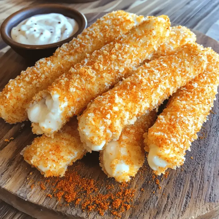 Für die knusprigen Nashville Hot Mozzarella-Sticks benötigst du einige Hauptzutaten. Diese Zutaten machen die Sticks lecker und knusprig. Hier ist die Liste: - 12 Mozzarellasticks - 1 Tasse Weizenmehl - 2 große Eier, verquirlt - 1 Tasse Pankobrösel - Öl zum Frittieren Jede dieser Zutaten spielt eine wichtige Rolle. Der Mozzarella sorgt für den köstlichen Käsegeschmack. Das Weizenmehl hilft beim Panieren. Die Eier geben den Bröseln Halt. Pankobrösel machen die Sticks schön knusprig. Die richtigen Gewürze bringen den Geschmack auf ein neues Level. Für diese Sticks benutze ich: - 2 Teelöffel Cayennepfeffer - 1 Teelöffel Paprika - 1 Teelöffel Knoblauchpulver - 1 Teelöffel Zwiebelpulver - 1 Teelöffel Salz - ½ Teelöffel schwarzer Pfeffer Diese Gewürze geben den Mozzarellasticks ihren typischen Kick. Cayennepfeffer sorgt für die Schärfe. Paprika fügt eine süße Note hinzu. Knoblauch- und Zwiebelpulver geben ein tolles Aroma. Das Salz und der Pfeffer runden alles ab und machen die Sticks perfekt. Ein guter Dip macht die Sticks noch besser. Einige beliebte Optionen sind: - Ranch-Dressing - Marinara-Sauce Ranch-Dressing ist cremig und erfrischend. Marinara-Sauce bietet eine fruchtige Note. Beide Dips passen super zu den heißen, knusprigen Mozzarellasticks. Probiere beide Dips aus und finde deinen Favoriten. Wenn du die Sticks zubereitest, denke daran, deine Dip-Optionen bereit zu haben. Um die Mozzarellasticks perfekt zu machen, müssen Sie zuerst die Panierstation vorbereiten. Nehmen Sie drei flache Schüsseln. In die erste Schüssel geben Sie das Weizenmehl. Das hilft, die Feuchtigkeit der Sticks zu binden. In die zweite Schüssel kommen die verquirlten Eier. Diese machen die Panade schön fest. In die dritte Schüssel mischen Sie die Pankobrösel mit Cayennepfeffer, Paprika, Knoblauchpulver, Zwiebelpulver, Salz und schwarzem Pfeffer. Diese Mischung gibt den Sticks ihren tollen Geschmack. Jetzt kommt der Spaß! Nehmen Sie einen Mozzarellastick und bestäuben Sie ihn zuerst mit dem Mehl. Klopfen Sie leicht, um das überschüssige Mehl abzuschütteln. Dann tauchen Sie den Stick in die verquirlten Eier. Sorgen Sie dafür, dass er gut bedeckt ist. Schließlich rollen Sie ihn in der Pankobrösel-Mischung. Drücken Sie sanft, damit die Brösel gut haften. Wiederholen Sie diesen Prozess für alle Sticks. Legen Sie die panierten Sticks auf ein mit Backpapier belegtes Blech. Stellen Sie das Blech dann in den Gefrierschrank. Lassen Sie sie etwa 30 Minuten gefrieren, damit sie fester werden. Erhitzen Sie in einem tiefen Kochtopf oder einer Fritteuse das Öl auf 350°F (175°C). Seien Sie vorsichtig, wenn Sie die Mozzarellasticks ins heiße Öl geben. Frittieren Sie sie in kleinen Chargen. So vermeiden Sie, dass das Öl zu kalt wird. Frittieren Sie die Sticks 1-2 Minuten lang oder bis sie goldbraun und knusprig sind. Nehmen Sie die frittierten Sticks heraus und lassen Sie sie auf einem mit Küchenpapier belegten Teller abtropfen. Servieren Sie die Sticks heiß, zusammen mit Ranch-Dressing oder Marinara-Sauce als Dip. Um deine Mozzarella-Sticks besonders knusprig zu machen, folge diesen Tipps: - Doppelte Panade: Panieren Sie die Sticks zweimal. Zuerst in Mehl, dann in Ei und schließlich in Pankobrösel. Diese Schichten sorgen für mehr Crunch. - Kühlen vor dem Frittieren: Lass die panierten Sticks mindestens 30 Minuten im Gefrierfach. Dies hilft, die Panade beim Frittieren zu fixieren. - Hohe Hitze: Stelle sicher, dass das Öl heiß genug ist, etwa 175°C. Zu kaltes Öl macht die Sticks fettig und weich. Ein paar häufige Fehler können das Ergebnis ruinieren: - Nicht genug Öl: Verwende genug Öl zum Frittieren. Zu wenig Öl führt zu ungleichmäßiger Hitze und matschigen Sticks. - Überfüllen der Pfanne: Frittiere die Sticks in kleinen Mengen. Überfüllte Pfannen kühlen das Öl ab und machen die Sticks weich. - Unzureichendes Abtropfen: Lass die frittierten Sticks auf Küchenpapier abtropfen. So entfernst du überschüssiges Öl und behältst den Crunch. Die Gewürze machen den Unterschied. Hier sind einige Tipps: - Experimentiere mit Gewürzen: Du kannst mehr Cayennepfeffer für mehr Schärfe hinzufügen oder andere Gewürze ausprobieren. - Frische Gewürze: Verwende frische Gewürze, um den besten Geschmack zu erzielen. Alte Gewürze verlieren ihre Kraft. - Richtige Mischung: Mische die Gewürze gut in den Pankobröseln. Das sorgt für einen gleichmäßigen Geschmack auf jedem Stick. Du kannst das vollständige Rezept für knusprige Nashville Hot Mozzarella-Sticks hier finden. {{image_4}} Du kannst mit verschiedenen Käsesorten experimentieren. Statt Mozzarella kannst du Cheddar oder Gouda verwenden. Diese Käsesorten schmelzen gut und bieten einen neuen Geschmack. Probiere auch einen Mix aus Käsesorten für mehr Tiefe. Das macht deine Nashville Hot Mozzarella-Sticks noch interessanter. Wenn du eine vegetarische Option brauchst, probiere pflanzliche Käsesorten. Viele Marken bieten cremige Alternativen, die gut schmelzen. Diese sind oft auf Mandeln oder Kokosnussbasis. Du kannst auch gebratene Zucchini oder Auberginen verwenden. Diese geben dir den Crunch und die Würze, die du suchst. Um die Sticks noch würziger zu machen, füge mehr Cayennepfeffer hinzu. Du kannst auch Chili-Flocken oder scharfe Soßen in die Panade geben. Eine Prise geräucherte Paprika bringt zusätzlichen Geschmack. Experimentiere mit verschiedenen Gewürzen, um deinen perfekten Schärfegrad zu finden. Jede Anpassung macht das Rezept einzigartig und lecker. Für das vollständige Rezept, schaue dir die Anleitung in der Sektion "Zutaten" an. Um die knusprigen Mozzarella-Sticks frisch zu halten, legen Sie sie in einen luftdichten Behälter. Trennen Sie die Sticks mit etwas Backpapier, damit sie nicht zusammenkleben. Im Kühlschrank bleiben sie 2 bis 3 Tage genießbar. Wenn Sie sie länger aufbewahren möchten, ist das Einfrieren besser. Für das Einfrieren legen Sie die panierten Mozzarella-Sticks auf ein Backblech. Stellen Sie sicher, dass sie sich nicht berühren. Frieren Sie sie für etwa 1 Stunde ein, bis sie fest sind. Danach können Sie die gefrorenen Sticks in einen Gefrierbeutel umfüllen. So bleiben sie bis zu 3 Monate frisch und bereit zum Frittieren. Wenn Sie die Sticks aufwärmen möchten, nutzen Sie den Ofen. Heizen Sie ihn auf 200 °C vor. Legen Sie die Sticks auf ein Backblech und backen Sie sie 10 bis 15 Minuten. So bleiben sie knusprig. Mikrowellen sind nicht ideal, da sie die Sticks weich machen können. Genießen Sie Ihre knusprigen Nashville Hot Mozzarella-Sticks! Die Mozzarella-Sticks halten sich bis zu drei Tage im Kühlschrank. Wickeln Sie sie gut ein, um die Frische zu bewahren. Sie können sie auch einfrieren. So bleiben sie bis zu drei Monate gut. Achten Sie darauf, sie in einem luftdichten Behälter zu lagern. Zum Aufwärmen, frittieren Sie sie kurz, damit sie wieder knusprig werden. Ja, Sie können die Mozzarella-Sticks auch im Ofen zubereiten. Heizen Sie den Ofen auf 200 °C vor. Legen Sie die panierten Sticks auf ein Backblech mit Backpapier. Besprühen Sie sie leicht mit Öl. Backen Sie sie für etwa 15 Minuten oder bis sie goldbraun sind. Diese Methode ist gesünder, aber sie werden nicht ganz so knusprig wie aus der Fritteuse. Die besten Nashville Hot Mozzarella-Sticks finden Sie oft in speziellen Restaurants oder Food-Trucks. Achten Sie auf Orte, die sich auf Südstaatenküche spezialisiert haben. Viele bieten diese leckeren Sticks an. Außerdem können Sie sie leicht zu Hause zubereiten mit dem Full Recipe, das ich Ihnen gegeben habe. So haben Sie immer einen leckeren Snack bereit! Mozzarella-Sticks sind einfach zuzubereiten und sehr lecker. Wir haben die wichtigsten Zutaten geklärt, die Schritte für die Zubereitung beschrieben und Tipps gegeben, um sie knusprig zu machen. Auch Variationen und Lagerungshinweise haben wir betrachtet. Zum Schluss, wage es, mit verschiedenen Käsesorten und Dips zu experimentieren. So findest du deinen perfekten Snack. Jetzt weißt du, wie du super leckere Mozzarella-Sticks machst! Guten Appetit!