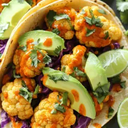 Für die Buffalo Cauliflower Tacos brauchst du einige einfache, aber wichtige Zutaten. Hier ist, was du benötigst: - 1 mittelgroßer Kopf Blumenkohl, in Röschen zerteilt - 1 Tasse Weizenmehl - 1 Tasse Wasser - 1 Teelöffel Knoblauchpulver - 1 Teelöffel Zwiebelpulver - 1 Teelöffel geräucherter Paprika - 1/2 Teelöffel Salz - 1/2 Teelöffel schwarzer Pfeffer - 1 Tasse Buffalo-Sauce (mild oder scharf, je nach Vorliebe) - 8 kleine Mais- oder Weizentortillas - 1 Avocado, in Scheiben geschnitten - 1 Tasse fein geschnittene rote Kohl - 1/2 Tasse Koriander, gehackt - 1 Limette, in Spalten geschnitten - Optional: vegane Ranch-Dressing zum Beträufeln Diese Zutaten sind leicht zu finden und machen deinen Taco köstlich. Die Gewürze sind entscheidend für den Geschmack. Knoblauchpulver und Zwiebelpulver bringen Tiefe. Geräucherter Paprika gibt einen rauchigen Geschmack. Das Salz und der schwarze Pfeffer heben die Aromen hervor. Die Buffalo-Sauce ist das Herzstück. Sie sorgt für den würzigen Kick, den wir alle lieben. Du kannst die Schärfe anpassen, indem du milde oder scharfe Sauce wählst. Wenn du keine Weizenmehl verwenden möchtest, probiere Kichererbsenmehl. Es ist glutenfrei und hat einen tollen Geschmack. Statt Blumenkohl kannst du auch Brokkoli verwenden. Für die Tortillas sind auch glutenfreie Optionen erhältlich. Wenn du Avocado nicht magst, nehme Guacamole oder einen anderen Dip. Sei kreativ und passe das Rezept an, wie es dir gefällt. Für das vollständige Rezept schaue dir die Details weiter oben an. Zuerst heize deinen Ofen auf 230°C vor. Das sorgt für perfekte Röstung. Bereite ein Backblech mit Backpapier vor. So klebt der Blumenkohl nicht fest. Jetzt geht es an die Teigmischung. Nimm eine große Schüssel und vermische Weizenmehl, Wasser, Knoblauchpulver, Zwiebelpulver, geräucherten Paprika, Salz und schwarzen Pfeffer. Rühre alles gut, bis die Mischung glatt ist. Die Röschen sollen gleichmäßig bedeckt werden. Jetzt ist es Zeit für den Blumenkohl. Teile einen mittelgroßen Kopf Blumenkohl in Röschen. Tauche jedes Röschen in den Teig. Lass den überschüssigen Teig abtropfen, bevor du sie auf das Backblech legst. Backe die Röschen für 20 Minuten. Wende sie nach 10 Minuten, damit sie gleichmäßig bräunen. Nach dem Backen vermenge die Röschen in einer Schüssel mit der Buffalo-Sauce. So wird jedes Stück gut bedeckt. Lege die Blumenkohlröschen wieder auf das Blech und backe sie für weitere 10 Minuten. So karamellisiert die Sauce schön. Jetzt kommt der spaßige Teil. Erwärme deine Tortillas in einer trockenen Pfanne für etwa 30 Sekunden. So werden sie weich und flexibel. Nimm eine Tortilla und fülle sie mit einer großzügigen Menge der Buffalo-Blumenkohlmischung. Toppe die Tacos mit Avocadoscheiben, Rotkohl und frisch gehacktem Koriander. Serviere die Tacos mit Limettenspalten an der Seite. Optional kannst du auch veganes Ranch-Dressing darauf träufeln. Das macht alles noch besser. Für das vollständige Rezept schau dir die [Full Recipe] an. Um den Teig perfekt zu machen, mische das Weizenmehl mit Wasser. Der Teig sollte glatt und etwas dick sein. Wenn er zu dünn ist, bleibt der Blumenkohl nicht gut haften. Wenn er zu dick ist, wird der Teig klumpig. Die richtige Konsistenz ist wichtig für den besten Geschmack. Die Backzeit ist entscheidend. Backe die Blumenkohlröschen zuerst 20 Minuten. Wende sie in der Mitte, damit sie gleichmäßig knusprig werden. Nach der ersten Backzeit gib die Buffalo-Sauce dazu und backe sie weitere 10 Minuten. So wird die Sauce schön karamellisiert und die Röschen bleiben knusprig. Die Tacos schmecken am besten frisch. Fülle die warmen Tortillas mit Blumenkohl, Avocado und Rotkohl. Die Limettenspalten sorgen für Frische. Du kannst auch veganes Ranch-Dressing hinzufügen. Stelle die Tacos auf einem großen Teller an und garniere sie mit Koriander. So wirken sie besonders einladend. Der Full Recipe gibt dir alle Infos für diese leckere Zubereitung. {{image_4}} Buffalo Blumenkohl-Tacos sind von Natur aus schon ziemlich gesund. Aber du kannst sie noch besser machen! Du kannst die Tortillas durch glutenfreie Optionen ersetzen. Das sorgt für mehr Vielfalt. Wenn du eine zusätzliche Geschmacksschicht willst, füge schwarze Bohnen oder Linsen hinzu. Diese geben mehr Protein und Ballaststoffe. Auch gebratene Zucchini oder Paprika passen gut. Sie bringen frische Aromen und Farben auf den Teller. Die Buffalo-Sauce ist der Star dieser Tacos. Du kannst die Schärfe ganz einfach anpassen. Wenn du es mild magst, nimm eine milde Sauce. Füge etwas Honig oder Agavensirup hinzu, um die Schärfe auszugleichen. Für extra Schärfe mische scharfe Sauce mit der Buffalo-Sauce. Du kannst auch frische Jalapeños oder Chili-Flocken hinzufügen. So gestaltest du deine Tacos nach deinem Geschmack. Beilagen bringen dein Gericht zum Leuchten. Serviere die Tacos mit frischem Salat. Ein einfacher grüner Salat sorgt für einen tollen Kontrast. Auch guacamole oder eine scharfe Salsa sind gute Begleiter. Für eine knusprige Note kannst du Tortilla-Chips dazugeben. Sie passen perfekt zu einer cremigen Dip-Sauce. Wenn du etwas Süßes möchtest, probiere Mango-Salsa. Sie bringt eine fruchtige Frische in dein Gericht. Denke daran, dass jede dieser Variationen deinen Buffalo Blumenkohl-Tacos das gewisse Etwas verleiht. Du kannst sie ganz nach deinem Geschmack gestalten und anpassen. Lass deiner Kreativität freien Lauf! Um die Reste der Buffalo Blumenkohl-Tacos frisch zu halten, lege sie in einen luftdichten Behälter. Achte darauf, dass die Tacos nicht zerdrückt werden. Du kannst die Füllung separat aufbewahren. So bleibt die Tortilla knusprig. Um die Tacos wieder warm zu machen, nutze eine Pfanne. Erhitze sie ohne Öl bei mittlerer Hitze. Lege die Tacos hinein und erwärme sie für etwa 3-5 Minuten. So bleiben sie knusprig. Du kannst auch die Füllung aufwärmen. Mache das in einem kleinen Topf bei niedriger Hitze. Im Kühlschrank halten die Reste 3 bis 5 Tage. Achte darauf, sie gut abzudecken. Wenn du sie länger aufbewahren willst, friere die Füllung ein. Im Gefrierfach bleiben sie 2 bis 3 Monate frisch. Achte darauf, sie in einem luftdichten Behälter zu lagern. Vor dem Verzehr lasse sie im Kühlschrank auftauen. Die Zubereitung der Buffalo Cauliflower Tacos dauert etwa 50 Minuten. Du brauchst 20 Minuten, um die Zutaten vorzubereiten. Dann backst du die Röschen für 30 Minuten. Das macht es einfach, diese leckeren Tacos schnell zu genießen. Ja, du kannst die Buffalo-Sauce ganz leicht selbst machen. Misch einfach scharfe Sauce mit etwas geschmolzener Butter. Du kannst auch Knoblauchpulver und Zwiebelpulver hinzufügen. So passt die Sauce perfekt zu deinem Geschmack. Es ist eine tolle Möglichkeit, die Würze selbst zu bestimmen. Buffalo Blumenkohl-Tacos können glutenfrei sein. Wenn du glutenfreies Mehl verwendest, ist das Rezept sicher. Achte darauf, dass die Tortillas glutenfrei sind. So kannst du die Tacos genießen, ohne dir Sorgen um Gluten machen zu müssen. Die Buffalo Blumenkohl Tacos bieten einen leckeren und gesunden Genuss. Wir haben die Hauptzutaten, die Zubereitung und wertvolle Tipps behandelt. Vergiss nicht, die Schärfe nach deinem Geschmack anzupassen. Lagere die Reste gut und genieße sie später. Mit diesen einfachen Schritten und Variationen wirst du deine Tacos perfekt hinbekommen. Experimentiere und finde deine Lieblingsversion. Kochen macht Spaß, und mit diesen Rezepten wirst du sicher viele begeistern!