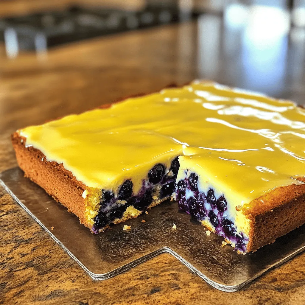 Für diesen Kuchen brauchst du einige wichtige Zutaten: - 2 Tassen Allzweckmehl - 1 ½ Teelöffel Backpulver - ½ Teelöffel Natron - ½ Teelöffel Salz - 1 Tasse ungesalzene Butter, weich - 1 ½ Tassen Kristallzucker - 3 große Eier - 1 Esslöffel frisch geriebene Zitronenschale - 1 Esslöffel frisch gepresster Zitronensaft - 1 Teelöffel Vanilleextrakt - 1 Tasse Buttermilch - 1 ½ Tassen frische Blaubeeren Diese Zutaten bilden die Basis für einen saftigen und leckeren Kuchen. Die Kombination aus Zitronen und Blaubeeren gibt dem Kuchen einen frischen, fruchtigen Geschmack. Manchmal hast du vielleicht nicht alle Zutaten zur Hand. Hier sind einige Alternativen, die du verwenden kannst: - Buttermilch: Wenn du keine Buttermilch hast, mische normale Milch mit einem Esslöffel Zitronensaft. Lass es kurz stehen, um es zu sauer zu machen. - Zucker: Du kannst auch braunen Zucker verwenden. Er gibt dem Kuchen eine tiefere Farbe und einen reicheren Geschmack. - Eier: Für eine vegane Option kannst du Apfelmus oder Leinsamen verwenden. Verwende 1/4 Tasse Apfelmus oder 1 Esslöffel Leinsamen mit 2 Esslöffeln Wasser pro Ei. Diese Alternativen helfen dir, den Kuchen nach deinem Geschmack anzupassen. Die Wahl der richtigen Blaubeeren ist wichtig für den Geschmack. Hier sind einige Tipps: - Frische: Wähle frische Blaubeeren. Sie sollten fest und prall sein. Vermeide welke oder matschige Beeren. - Farbe: Achte auf tiefblaue Beeren mit leichten roten oder violetten Tönen. Diese sind oft süßer und schmackhafter. - Größe: Größere Blaubeeren sind oft saftiger. Aber auch kleine Beeren können sehr lecker sein. Wenn du frische Blaubeeren verwendest, wird dein Kuchen besonders köstlich. Für das komplette Rezept, schaue dir [Full Recipe] an! Zuerst musst du deinen Ofen auf 175°C vorheizen. Das ist wichtig, damit der Kuchen gleichmäßig backt. Nimm ein Blech von 13x18 Zoll und fette es gut ein. Alternativ kannst du auch Backpapier verwenden. Das hilft, dass der Kuchen nicht kleben bleibt. Jetzt kommt der Spaß! In einer mittelgroßen Schüssel mischst du das Mehl, Backpulver, Natron und Salz. Stelle diese Mischung beiseite. In einer großen Rührschüssel schlägst du die weiche Butter und den Zucker für etwa 3-4 Minuten. Die Mischung sollte leicht und fluffig sein. Füge dann die Eier einzeln hinzu und rühre gut um. Danach kommen Zitronenschale, Zitronensaft und Vanilleextrakt dazu. Mixe alles gut. Nun gibst du die trockenen Zutaten abwechselnd mit der Buttermilch dazu. Beginne und beende mit dem Mehl. Mische nur kurz, bis alles gut verbunden ist. Hebe dann vorsichtig die Blaubeeren unter. Gieße den fertigen Teig in die Backform und verstreiche ihn gleichmäßig. Backe den Kuchen für 30-35 Minuten. Teste mit einem Zahnstocher, ob er fertig ist. Wenn er sauber herauskommt, ist der Kuchen bereit. Lass ihn dann 10 Minuten in der Form abkühlen. Danach kannst du ihn auf ein Kuchengitter legen, um vollständig auszukühlen. Für einen besonderen Touch kannst du eine Glasur zubereiten. Mische Puderzucker mit frischem Zitronensaft. Träufle die Glasur über den abgekühlten Kuchen, um ihm eine süße Note zu geben. Für das vollständige Rezept schaue dir bitte den Abschnitt [Full Recipe] an. Ein häufiger Fehler ist, den Teig zu lange zu mischen. Das kann den Kuchen zäh machen. Mixe nur, bis alles gut vermischt ist. Achte auch auf die Temperatur der Zutaten. Butter und Eier sollten Raumtemperatur haben. Kalte Zutaten können den Teig nicht gut binden. Ein anderer Fehler ist, den Kuchen zu früh aus dem Ofen zu nehmen. Teste mit einem Zahnstocher in der Mitte. Wenn er sauber herauskommt, ist der Kuchen fertig. Warte nicht nur auf die Zeit. Jeder Ofen backt anders. Um die perfekte Konsistenz zu erreichen, verwende frische Zutaten. Achte darauf, die Blaubeeren in Mehl zu wenden. Das verhindert, dass sie sinken. Die Buttermilch sorgt für Feuchtigkeit. Wenn du keine hast, mische Milch mit Zitronensaft. Die Backzeit ist wichtig. Überbacke den Kuchen nicht, um ihn saftig zu halten. Lass ihn nach dem Backen für 10 Minuten in der Form abkühlen, bevor du ihn auf ein Gitter legst. So bleibt er feucht. Eine Glasur kann dem Kuchen das gewisse Etwas geben. Mische Puderzucker mit Zitronensaft für eine frische Note. Träufle die Glasur über den abgekühlten Kuchen. Das gibt eine süße und saure Balance. Achte darauf, dass der Kuchen vollständig abgekühlt ist, bevor du die Glasur aufträgst. So verläuft sie nicht und bleibt schön. Für mehr Details schaue dir das Full Recipe an. {{image_4}} Es gibt viele Wege, diesen Kuchen zu variieren. Du kannst die Blaubeeren durch Himbeeren oder Erdbeeren ersetzen. Diese Früchte bringen eine andere Süße und Frische. Auch Zitronen-Limetten-Mischungen sind eine tolle Idee. Das gibt dem Kuchen eine spannende Note. Im Sommer sind frische Früchte ideal. Versuch, Pfirsiche oder Kirschen hinzuzufügen. Im Herbst passen Äpfel und Birnen sehr gut. Im Winter kannst du getrocknete Früchte wie Cranberries oder Feigen verwenden. Diese Saisonfrüchte bringen neue Aromen in dein Rezept. Für eine glutenfreie Version nimm einfach glutenfreies Mehl. Das funktioniert gut und macht den Kuchen lecker. Für eine vegane Variante kannst du die Eier durch Apfelmus ersetzen. Verwende pflanzliche Butter und pflanzliche Milch. So bleibt der Kuchen frisch und saftig. Du kannst die Full Recipe für weitere Details nutzen. Um deinen Zitronen-Blaubeer-Bliss-Blechkuchen frisch zu halten, verwende eine luftdichte Box. Stelle sicher, dass der Kuchen vollständig abgekühlt ist, bevor du ihn lagerst. So bleibt die Feuchtigkeit im Kuchen und er trocknet nicht aus. Du kannst den Kuchen auch in Frischhaltefolie einwickeln. Dies hilft, den Geschmack zu bewahren. Der Kuchen hält sich im Kühlschrank etwa 5 bis 7 Tage. Wenn du ihn länger aufbewahren möchtest, friere ihn ein. Schneide den Kuchen in Portionen, bevor du ihn einfrierst. Wickele jede Portion gut in Frischhaltefolie und lege sie in einen Gefrierbeutel. So bleibt der Kuchen bis zu 3 Monate frisch. Beschrifte die Tüten mit dem Datum, damit du die Haltbarkeit im Blick hast. Um den Geschmack des Kuchens beim Wiedererwärmen zu bewahren, lasse ihn zuerst auf Raumtemperatur kommen. Danach kannst du ihn in der Mikrowelle für 10-15 Sekunden erwärmen. Achte darauf, dass du ihn nicht überhitzt, da er sonst trocken werden kann. Du kannst auch den Ofen verwenden. Heize ihn auf 150°C vor und erwärme den Kuchen etwa 5 bis 10 Minuten. So bleibt er saftig und lecker. Du kannst den Zitronen-Blaubeer-Blechkuchen bis zu fünf Tage bei Raumtemperatur aufbewahren. Achte darauf, ihn in einem luftdichten Behälter zu lagern. Wenn du ihn länger aufbewahren möchtest, lege ihn in den Kühlschrank. Dort bleibt er bis zu einer Woche frisch. Ja, du kannst gefrorene Blaubeeren verwenden. Sie sind eine tolle Option, besonders außerhalb der Saison. Achte darauf, die gefrorenen Blaubeeren nicht aufzutauen, bevor du sie in den Teig gibst. Das hilft, dass der Teig nicht zu feucht wird. Einfach die gefrorenen Beeren in etwas Mehl wälzen, bevor du sie hinzufügst. So bleiben sie schön in Form. Um den Kuchen glutenfrei zu machen, ersetze das Allzweckmehl durch eine glutenfreie Mehlmischung. Achte darauf, eine Mischung zu wählen, die für Backwaren geeignet ist. Diese findest du in den meisten Supermärkten. Halte dich an die gleiche Menge wie im Rezept. So erhältst du einen leckeren Kuchen, der für alle geeignet ist. Der Zitronen-Blaubeer-Blechkuchen ist ein einfacher und leckerer Genuss. Wir haben die besten Zutaten, Tipps zur Zubereitung und hilfreiche Tricks geteilt. Die Variationen erlauben dir, mit verschiedenen Geschmäckern zu experimentieren. Achte darauf, den Kuchen richtig aufzubewahren, damit er frisch bleibt. Egal, ob du einen besonderen Anlass feierst oder einfach nur eine süße Leckerei suchst, dieser Kuchen ist perfekt für jeden Tag. Viel Spaß beim Backen und Genießen!