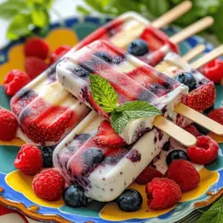 Um die besten Berry Smoothie Popsicles zu machen, brauchst du: - 1 Tasse gemischte Beeren (Erdbeeren, Heidelbeeren, Himbeeren) - 1 Banane, in Scheiben geschnitten - 1 Tasse griechischer Joghurt (natur oder Vanille) - 1 Esslöffel Honig oder Ahornsirup (nach Geschmack anpassen) - 1/2 Tasse Kokoswasser oder Mandelmilch - Ein Spritzer frischer Zitronensaft Diese Zutaten sorgen für einen leckeren und gesunden Snack. Du kannst die Beeren nach dem Saisonangebot wählen. Du kannst deine Popsicles leicht anpassen. Probiere diese Alternativen: - Verwende andere Beeren wie Brombeeren oder Johannisbeeren. - Tausche die Banane gegen einen Apfel oder Pfirsich aus. - Nutze pflanzlichen Joghurt für eine vegane Option. - Ersetze Kokoswasser durch Fruchtsaft für mehr Geschmack. Diese Variationen machen deine Popsicles einzigartig und spannend. Wenn du Beeren kaufst, achte auf einige Dinge: - Wähle frische, reife Beeren ohne Druckstellen. - Achte darauf, dass sie leuchtend in der Farbe sind. - Kaufe Bio-Beeren, wenn möglich, für mehr Geschmack und weniger Pestizide. - Lagere Beeren im Kühlschrank, um ihre Frische zu bewahren. Mit diesen Tipps findest du die besten Beeren für deine Popsicles. Zuerst musst du die Zutaten sammeln. Du brauchst eine Tasse gemischte Beeren. Verwende Erdbeeren, Heidelbeeren und Himbeeren. Nimm auch eine Banane und schneide sie in Scheiben. Dann bereite griechischen Joghurt vor. Du kannst Natur- oder Vanillejoghurt verwenden. Als Nächstes benötigst du Honig oder Ahornsirup. Ein Esslöffel reicht oft aus. Wenn du es gerne etwas flüssiger magst, nimm Kokoswasser oder Mandelmilch. Schließlich brauchst du einen Spritzer frischen Zitronensaft. Jetzt kommt der spaßige Teil. Gib alle Zutaten in einen Mixer. Füge die Beeren, die Bananenscheiben und den Joghurt hinzu. Dann kommen Honig oder Sirup, das Kokoswasser oder die Mandelmilch und der Zitronensaft dazu. Mixe alles auf hoher Stufe. Du willst eine glatte und cremige Mischung. Manchmal musst du die Seiten des Mixbehälters mit einem Spatel abkratzen. So vermischst du alles gut. Probiere die Mischung. Wenn du mehr Süße magst, füge etwas mehr Honig oder Sirup hinzu. Jetzt ist es Zeit, die Mischung in die Popsicle-Formen zu gießen. Gieße die Mischung vorsichtig hinein. Lass etwas Platz oben, damit die Popsicles beim Gefrieren wachsen können. Stecke Holzstäbchen in die Formen. Stelle sicher, dass sie gut sitzen. Jetzt musst du nur noch warten. Friere die Popsicles für mindestens 4 bis 6 Stunden ein. Wenn sie fest gefroren sind, halte die Formen kurz unter warmes Wasser. So lassen sich die Popsicles leicht herausnehmen. Genieß deine leckeren Berry Smoothie Popsicles! Ein häufiger Fehler ist, die Zutaten nicht richtig zu mixen. Achte darauf, dass alles gut vermischt ist. Wenn die Mischung klumpig ist, wird der Popsicle nicht cremig. Ein anderer Fehler ist zu wenig Platz in den Formen. Lass etwas Raum, damit die Popsicles beim Gefrieren wachsen können. Zu wenig Platz führt zu Rissen in der Struktur. Die besten Gefrierzeiten für deine Berry Smoothie Popsicles sind mindestens 4 bis 6 Stunden. Wenn du sie länger gefrierst, werden sie fester und kühler. Überprüfe sie nach 4 Stunden. Wenn sie noch weich sind, lass sie weiter gefrieren. Bei weniger Zeit sind sie nicht stabil und schwer zu entfernen. Die Präsentation macht einen großen Unterschied. Serviere die Popsicles auf einem bunten Teller oder stelle sie in einen Becher mit Eis. Das sieht frisch und einladend aus. Eine einfache Garnitur mit Beeren oder Minzblättern sorgt für einen zusätzlichen Akzent. Das macht das Essen noch mehr Spaß! Du kannst die komplette Anleitung für die Berry Bliss Popsicles in der [Full Recipe] finden. {{image_4}} Du kannst viele Beeren für deine Popsicles nutzen. Erdbeeren, Himbeeren und Heidelbeeren sind die besten. Jedes Mal, wenn du eine neue Mischung machst, erhältst du einen anderen Geschmack. Du kannst auch Brombeeren oder Johannisbeeren hinzufügen. Diese Optionen bringen neue Aromen. Probiere verschiedene Kombinationen aus und finde deinen Favoriten. Superfoods machen deine Popsicles noch gesünder. Chiasamen sind eine tolle Wahl. Sie fügen Ballaststoffe und Omega-3-Fettsäuren hinzu. Ein Esslöffel reicht aus. Spinat ist eine weitere gute Option. Er hat wenig Geschmack, aber viele Nährstoffe. Füge eine Handvoll frischen Spinat in die Mischung. So machst du die Popsicles bunt und nährstoffreich. Wenn du eine vegane Version möchtest, ersetze den Joghurt. Verwende Kokosjoghurt oder Mandeljoghurt. Diese sind cremig und lecker. Für eine zuckerfreie Option kannst du den Honig weglassen. Stattdessen nutze reife Bananen oder eine kleine Menge Stevia. So bleiben die Popsicles süß und gesund. Diese Anpassungen machen die Popsicles für jeden geeignet. Um die Berry Smoothie Popsicles frisch zu halten, lege sie in den Gefrierschrank. Verwende einen luftdichten Behälter oder einen Gefrierbeutel. So schütze ich die Popsicles vor Gerüchen und Feuchtigkeit. Achte darauf, die Popsicles nicht direkt neben stark riechenden Lebensmitteln zu lagern. Die Popsicles halten sich bis zu zwei Monate im Gefrierfach. Nach dieser Zeit können sie an Geschmack verlieren. Überprüfe immer den Zustand der Popsicles, bevor du sie isst. Wenn sie unangenehm riechen oder sich die Farbe verändert hat, solltest du sie besser wegwerfen. Gefrierbrand passiert, wenn die Popsicles Luft ausgesetzt sind. Um dies zu vermeiden, decke die Popsicles gut ab. Eine Schicht Frischhaltefolie über den Behälter hilft. Du kannst auch die Formen direkt nach dem Einfüllen mit Folie abdecken. Dadurch bleiben sie frisch und lecker. Berry Smoothie Popsicles halten im Gefrierfach bis zu zwei Monate. Es ist wichtig, sie gut zu verpacken. Verwenden Sie luftdichte Behälter oder Frischhaltefolie. Dadurch vermeiden Sie Gefrierbrand. Vor der Lagerung sollten die Popsicles vollständig gefroren sein. So bleibt der Geschmack frisch und lecker. Ja, Sie können frische Beeren verwenden. Sie ergeben eine tolle Textur und Geschmack. Achten Sie darauf, die Beeren gut zu waschen. Frische Beeren geben den Popsicles einen frischen Geschmack. Wenn Sie gefrorene Beeren verwenden, ist der Prozess schneller und einfacher. Beide Optionen sind lecker und gesund. Silikonformen sind ideal für Popsicles. Sie sind flexibel und erleichtern das Herausnehmen. Auch klassische Plastikformen sind gut, aber sie können fester sein. Wählen Sie Formen, die Platz für Stiele bieten. So bleibt alles stabil während des Einfrierens. Es gibt auch kreative Formen für besondere Anlässe. Diese Anleitung zeigt dir, wie du köstliche Berry Smoothie Popsicles machst. Du hast nun die besten Zutaten, Variationen und Tipps zur Zubereitung kennengelernt. Achte auf häufige Fehler und perfekte Präsentation, um deine Popsicles zu genießen. Lagere sie richtig, damit sie frisch bleiben. Nutze die FAQs als schnelle Hilfe für deine Fragen. Bereite diese leckeren Snacks zu und teile sie mit anderen! Du wirst begeistert sein von den vielen Möglichkeiten. Viel Spaß beim Mixen und Genießen!