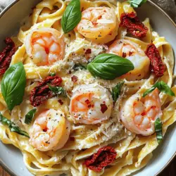 Für die cremige Marry Me Shrimp Pasta brauchst du: - 350 g Fettuccine-Nudeln - 450 g große Garnelen, geschält und entdarmt - 2 Esslöffel Olivenöl - 4 Knoblauchzehen, fein gehackt - 240 ml Schlagsahne - 100 g frisch geriebener Parmesan - 75 g getrocknete Tomaten, grob gehackt - 100 g frischer Spinat, grob gehackt - 1 Teelöffel rote Pfefferflocken (nach Schärfewunsch anpassen) - Salz und Pfeffer nach Geschmack - Frische Basilikumblätter zur Garnitur Die Wahl der Zutaten ist wichtig für den Geschmack. Achte auf frische Garnelen. Sie sollten fest und glänzend sein. Kaufe großen Parmesan, nicht den geriebenen. Er hat mehr Geschmack. Frischer Spinat sieht lebendig aus und riecht gut. Verwende getrocknete Tomaten, die weich sind und viel Aroma haben. Hochwertiges Olivenöl macht den Unterschied. Um die Pasta zu machen, benötigst du einige Utensilien: - Großer Topf zum Kochen der Nudeln - Große Pfanne für die Sauce - Kochlöffel oder Spachtel - Sieb zum Abgießen der Nudeln - Schneidebrett und Messer für die Zutaten Mit diesen Zutaten und Utensilien kannst du die cremige Marry Me Shrimp Pasta perfekt zubereiten. Wenn du mehr Details brauchst, schau dir das Full Recipe an. Um die Fettuccine perfekt zu kochen, beginne mit einem großen Topf. Fülle ihn mit Wasser und füge viel Salz hinzu. Das bringt Geschmack in die Nudeln. Bring das Wasser zum Kochen. Dann füge die Fettuccine hinzu. Koche sie nach der Anleitung auf der Verpackung, bis sie al dente sind. Das bedeutet, sie sind weich, aber noch bissfest. Wenn sie fertig sind, gieße die Nudeln ab, aber hebe etwas Nudelwasser auf. Dieses Wasser kann dir helfen, die Sauce später zu lockern. Für die Garnelen nimm eine große Pfanne und erhitze das Olivenöl bei mittlerer bis hoher Hitze. Füge den fein gehackten Knoblauch hinzu und brate ihn etwa 30 Sekunden lang an. Du willst, dass der Knoblauch duftet, aber nicht braun wird. Jetzt kommen die Garnelen in die Pfanne. Brate sie für 2-3 Minuten, bis sie rosa und undurchsichtig sind. Vergiss nicht, sie mit Salz, Pfeffer und roten Pfefferflocken zu würzen. Nimm die Garnelen aus der Pfanne und stelle sie beiseite. In der gleichen Pfanne, in der du die Garnelen gebraten hast, kommt jetzt die Schlagsahne. Lass sie sanft köcheln. Füge nach und nach den frisch geriebenen Parmesan hinzu. Rühre ständig, bis der Käse schmilzt und die Sauce cremig wird. Dann kommen die gehackten getrockneten Tomaten und der frische Spinat in die Sauce. Rühre alles um, bis der Spinat zusammenfällt. Wenn die Sauce zu dick ist, füge einen Schuss des aufbewahrten Nudelwassers hinzu. So erreichst du die perfekte Konsistenz. Du findest das komplette Rezept in der Rubrik "Vollständige Liste der Zutaten". Um der Sauce mehr Tiefe zu geben, füge ein paar Spritzer Zitronensaft hinzu. Das bringt Frische und hellt den Geschmack auf. Auch ein Hauch von Weißwein kann Wunder wirken. Lass ihn kurz einkochen, bevor du die Sahne hinzufügst. Frische Kräuter wie Petersilie oder Schnittlauch sorgen für ein tolles Aroma. Sie machen das Gericht lebendiger. Gutes Zeitmanagement ist der Schlüssel. Koche die Nudeln zuerst, während die Garnelen braten. So sparst du Zeit. Bereite alle Zutaten vorher vor und lege sie bereit. Hacke den Knoblauch und die getrockneten Tomaten vorher. Das macht den Kochprozess schneller und einfacher. Wenn du alles griffbereit hast, läuft es wie am Schnürchen. Ein häufiger Fehler ist, die Sauce zu lange zu kochen. Achte darauf, dass die Sahne nur leicht köchelt. So bleibt sie cremig und wird nicht zu dick. Verwende die richtige Hitze, um die Garnelen zu garen. Überkoche sie nicht, sonst werden sie zäh. Achte auch auf die Gewürze. Probiere die Sauce, bevor du sie servierst. So kannst du nach Geschmack nachwürzen. Für das vollständige Rezept schau dir die Full Recipe an. {{image_4}} Du kannst die cremige Marry Me Shrimp Pasta leicht vegan gestalten. Ersetze die Garnelen durch gebratene Pilze oder Tofu. Nutze auch pflanzliche Sahne und veganen Käse statt Parmesan. Diese Zutaten bringen einen tollen Geschmack und eine ähnliche Textur. Um mehr Geschmack zu erhalten, füge zusätzliches Gemüse hinzu. Zucchini, Paprika oder Erbsen passen gut. Diese Gemüse bringen frische Farben und Nährstoffe. Du kannst sie einfach in die Pfanne geben, während die Sauce kocht. So sind sie knackig und lecker. Fettuccine ist großartig, aber du kannst auch andere Sorten wählen. Spaghetti, Penne oder sogar Vollkornnudeln sind gute Alternativen. Denke daran, die Kochzeit entsprechend anzupassen. So passt die Pasta perfekt zur cremigen Sauce. Du kannst die Pasta nach deinem Geschmack anpassen. Für das vollständige Rezept schau dir die Full Recipe an. Wenn du nach dem Essen Reste hast, lass die Pasta zuerst auf Raumtemperatur abkühlen. Lege sie dann in einen luftdichten Behälter. So bleiben die Aromen frisch. Ich empfehle, die Fettuccine und die Sauce getrennt zu lagern. Das verhindert, dass die Nudeln matschig werden. Du kannst die Reste bis zu drei Tage im Kühlschrank aufbewahren. Beim Aufwärmen ist es wichtig, die Pasta sanft zu behandeln. Du kannst die Reste in einer Pfanne bei mittlerer Hitze aufwärmen. Füge einen kleinen Schuss Wasser oder Sahne hinzu, um die Sauce cremig zu halten. Rühre die Pasta vorsichtig um, bis sie gleichmäßig warm ist. So bleibt die Textur besser erhalten. Alternativ kannst du die Pasta in der Mikrowelle aufwärmen. Stelle sicher, dass du sie abdeckst, damit sie nicht austrocknet. Die cremige Marry Me Shrimp Pasta bleibt im Kühlschrank bis zu drei Tage frisch. Wenn du die Pasta länger aufbewahren möchtest, kannst du sie auch einfrieren. Fülle sie in einen gefrierfesten Behälter und beschrifte ihn mit dem Datum. Im Gefrierschrank hält sie bis zu drei Monate. Um die beste Qualität zu gewährleisten, tau die Pasta über Nacht im Kühlschrank auf, bevor du sie erwärmst. Um die Sauce noch cremiger zu machen, füge mehr Schlagsahne hinzu. Du kannst auch Frischkäse für eine reichhaltigere Textur verwenden. Achte darauf, die Sauce langsam zu erhitzen, damit sie nicht gerinnt. Wenn sie zu dick ist, nutze etwas Nudelwasser, um die Konsistenz zu verbessern. Ein Spritzer Zitronensaft kann auch helfen, den Geschmack aufzufrischen. Ja, du kannst die Garnelen leicht ersetzen. Hähnchenbrust oder Tofu sind tolle Alternativen. Sie nehmen die Aromen gut auf und passen gut zur Sauce. Wenn du eine vegetarische Option möchtest, nutze gebratene Pilze oder Kichererbsen. Diese Optionen machen das Gericht ebenfalls lecker und nahrhaft. Als Beilage empfehle ich einen frischen grünen Salat. Ein einfacher Salat mit Olivenöl und Balsamico passt perfekt. Brot, wie Baguette oder Knoblauchbrot, ist auch eine gute Wahl. Es hilft, die köstliche Sauce aufzunehmen. Du kannst auch gegrilltes Gemüse für mehr Geschmack und Farbe hinzufügen. Um das Rezept für Pasta mit Garnelen zu meistern, sind gute Zutaten und das richtige Werkzeug wichtig. Du hast nun gelernt, wie man die Nudeln perfekt kocht, die Garnelen richtig anbrät und eine leckere Sauce zubereitet. Ich hoffe, die Tipps helfen dir, typische Fehler zu vermeiden und deine Küche effizienter zu nutzen. Probiere die Variationen aus und entdecke neue Geschmackserlebnisse. Denke daran, die Reste gut zu lagern, damit du länger genießen kannst. Viel Spaß beim Kochen!