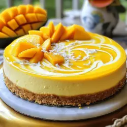 - 450 g Frischkäse - 200 g Zucker - 3 große Eier Die Basis für den Käsekuchen ist Frischkäse. Ich benutze immer hochwertigen, cremigen Frischkäse. Er gibt dem Kuchen die perfekte Textur. Der Zucker sorgt für die nötige Süße. Achte darauf, den Zucker gleichmäßig unter den Frischkäse zu mischen. Die Eier binden alles gut. Sie helfen, den Käsekuchen schön fest zu machen. - 1 ½ Tassen Graham-Cracker-Brösel - ½ Tasse ungesüßtes, geraspeltes Kokosnussfleisch - ½ Tasse ungesalzene Butter, geschmolzen Für den Boden mixe ich Graham-Cracker-Brösel mit Kokosnussfleisch. Das gibt einen tollen Geschmack. Die geschmolzene Butter hält alles zusammen. Achte darauf, die Mischung fest in die Form zu drücken. So bleibt der Boden knusprig. - Frische Mangoscheiben - Geröstete Kokosnuss Die Garnituren machen den Käsekuchen besonders. Frische Mangoscheiben bringen Farbe und Frische. Sie sind auch sehr saftig. Geröstete Kokosnuss gibt einen leckeren Crunch. Sie passen perfekt zum tropischen Thema. Das ist die Liste der Zutaten für den tropischen Mango Käsekuchen. Du findest das vollständige Rezept in der Sektion "Vollständiges Rezept". Heize deinen Ofen auf 175°C vor. In einer Schüssel vermenge 1 ½ Tassen Graham-Cracker-Brösel mit ½ Tasse ungesüßtem, geraspeltem Kokosnussfleisch. Füge ½ Tasse geschmolzene Butter hinzu und rühre gut um. Die Mischung sollte gleichmäßig und klumpenfrei sein. Drücke die Bröselmischung fest in den Boden einer 23 cm Springform. Backe diesen für 10 Minuten und lasse ihn danach abkühlen. Schlage in einer großen Schüssel 450 g weichen Frischkäse mit einem Handmixer glatt. Füge langsam 200 g Zucker hinzu und mixe weiter, bis alles gut vermischt ist. Nimm dir Zeit, um die Füllung cremig zu machen. Dann füge nacheinander 3 große Eier hinzu, jeweils nur kurz mixen. Mische 1 Tasse Mangopüree, 1 Teelöffel Vanilleextrakt und 1 Esslöffel Zitronensaft unter. Achte darauf, nicht zu lange zu mixen, damit die Füllung schön bleibt. Gieße die Füllung gleichmäßig in die vorbereitete Form. Backe den Käsekuchen für 50 bis 60 Minuten. Die Ränder sollten fest sein, aber die Mitte darf leicht wackeln. Schalte den Ofen danach aus und lasse den Käsekuchen eine Stunde im Ofen stehen. Danach nimm ihn heraus und lasse ihn mindestens 4 Stunden, besser über Nacht, im Kühlschrank kühlen. So wird er perfekt fest. Um die perfekte Konsistenz zu erreichen, ist die Verarbeitung der Zutaten wichtig. Beginne mit Raumtemperatur für den Frischkäse. Kalte Zutaten führen oft zu Klumpen. Schlage den Frischkäse zuerst allein, bis er glatt ist. Füge dann den Zucker langsam hinzu. So bleibt die Mischung cremig. Vermeide es, die Füllung zu lange zu mixen. Zu viel Luft macht den Käsekuchen fluffig, nicht fest. Ein häufiger Fehler ist das Übermixen der Füllung. Mische die Eier nur, bis sie gerade eingearbeitet sind. Wenn die Füllung zu luftig ist, kann sie beim Backen sinken. Bei Problemen mit dem Servieren kann der Käsekuchen bröckelig werden. Lass ihn richtig abkühlen, bevor du ihn anschneidest. Kühle ihn mindestens vier Stunden, besser über Nacht, im Kühlschrank. Für den besten Genuss serviere den Käsekuchen mit frischen Mangoscheiben. Diese bringen Farbe und Geschmack. Geröstete Kokosnüsse sind eine tolle Ergänzung. Sie fügen Knusprigkeit hinzu und verstärken das tropische Gefühl. Dekoriere den Käsekuchen mit Kokos und Mangoscheiben. So wird er nicht nur lecker, sondern auch schön anzusehen. Wenn du möchtest, kannst du auch Schokoladensauce darüber träufeln. Es verleiht dem Dessert eine extra süße Note. Für das vollständige Rezept, schaue einfach hier: [Full Recipe]. {{image_4}} Wenn du die Mango magst, probiere auch andere Früchte. Ananas und Passionsfrucht sind tolle Optionen. - Ananas-Käsekuchen: Verwende frische Ananas. Das gibt dem Käsekuchen einen süß-säuerlichen Geschmack. Du kannst auch Ananassaft nutzen, um die Füllung noch fruchtiger zu machen. - Passionsfrucht-Käsekuchen: Diese Frucht bringt einen aufregenden, exotischen Geschmack. Mische das Passionsfruchtpüree in die Füllung für einen frischen Kick. Es gibt viele Wege, diesen Käsekuchen anzupassen. Vegane und glutenfreie Versionen sind sehr beliebt. - Vegane Käsekuchen-Alternativen: Ersetze den Frischkäse durch Cashewcreme oder Tofufüllung. Beide Optionen sind cremig und lecker. - Glutenfreie Bodenversion: Nutze glutenfreie Kekse oder Haferflocken für den Boden. Das macht den Käsekuchen für alle genießbar. Die Süße ist wichtig. Du kannst sie nach deinem Geschmack anpassen. - Zuckerersatzstoffe: Nutze Stevia oder Erythrit, wenn du weniger Zucker möchtest. Diese Süßstoffe sind kalorienarm und lecker. - Verwendung von Honig oder Agavendicksaft: Diese natürlichen Süßstoffe geben deinem Käsekuchen eine besondere Note. Sie sind gesünder als raffinierter Zucker und bringen einen tollen Geschmack. Vergiss nicht, die vollständige Rezeptur für den tropischen Mango Käsekuchen zu überprüfen, um deine eigene köstliche Version zu kreieren! Bewahre deinen tropischen Mango Käsekuchen im Kühlschrank auf. Lege ihn in einen luftdichten Behälter. So bleibt er frisch und lecker. Der Käsekuchen hält sich im Kühlschrank etwa 3 bis 5 Tage. Achte darauf, ihn nicht zu lange stehen zu lassen. Auf diese Weise bleibt er cremig und schmackhaft. Willst du den Käsekuchen länger aufbewahren? Dann friere ihn ein. Schneide ihn in Stücke, bevor du ihn einfrierst. Wickel jedes Stück gut in Frischhaltefolie ein. Lege die eingewickelten Stücke in einen gefrierfesten Behälter. So kannst du ihn bis zu 3 Monate aufbewahren. Beim Auftauen lege ihn einfach über Nacht in den Kühlschrank. Die Haltbarkeit des Käsekuchens hängt von der Lagerung ab. Im Kühlschrank ist er 3 bis 5 Tage gut. Im Gefrierfach bleibt er bis zu 3 Monate frisch. Ich empfehle, den Käsekuchen innerhalb von 2 Monaten zu essen. So kannst du den besten Geschmack genießen. Wenn du den Käsekuchen aufwärmst, lasse ihn langsam bei Raumtemperatur auftauen. So bleibt die perfekte Textur erhalten. Du kannst den Tropical Mango Cheesecake bis zu fünf Tage im Kühlschrank aufbewahren. Achte darauf, ihn gut abzudecken. Das schützt ihn vor anderen Gerüchen. Wenn du die Frische verlängern willst, friere ihn ein. So bleibt er bis zu drei Monate genießbar. Ja, du kannst andere Früchte nutzen. Ananas, Erdbeeren und Passionsfrucht passen gut. Diese Früchte geben dem Käsekuchen einen anderen, aber leckeren Geschmack. Achte darauf, dass du die gleiche Menge Fruchtpüree verwendest. Experimentiere mit verschiedenen Früchten, um deinen Favoriten zu finden. Wenn der Käsekuchen nicht fest wird, könnte das an der Backzeit liegen. Stelle sicher, dass er lange genug gebacken wird. Du kannst auch die Temperatur überprüfen. Wenn die Füllung nach dem Backen wackelig ist, lasse ihn länger im Ofen. Die Kälte im Kühlschrank hilft auch, die Konsistenz zu verbessern. Hier ist das gesamte Rezept für deinen tropischen Mango Käsekuchen. Du findest jeden Schritt klar und einfach. - Zutaten: - 1 ½ Tassen Graham-Cracker-Brösel - ½ Tasse ungesüßtes, geraspeltes Kokosnussfleisch - ½ Tasse ungesalzene Butter, geschmolzen - 450 g Frischkäse, weich gemacht - 200 g Zucker - 3 große Eier - 1 Tasse reines Mangopüree (ca. 2 reife Mangos) - 1 Teelöffel Vanilleextrakt - 1 Esslöffel Zitronensaft - Frische Mangoscheiben und geröstete Kokosnuss zur Garnitur - Zubereitung: 1. Boden vorbereiten: Heize den Ofen auf 175°C vor. Mische die Brösel, das Kokosnussfleisch und die Butter gut. 2. Basis formen: Drücke die Mischung fest in eine Springform. Backe den Boden 10 Minuten. Lass ihn abkühlen. 3. Füllung vorbereiten: Schlage den Frischkäse mit einem Mixer cremig. Füge den Zucker nach und nach hinzu. 4. Zutaten einarbeiten: Gib die Eier einzeln dazu. Mische dann das Mangopüree, den Vanilleextrakt und den Zitronensaft. 5. Gießen und backen: Gieße die Füllung über den Boden. Backe den Käsekuchen 50-60 Minuten. 6. Abkühlen lassen: Lasse den Kuchen eine Stunde im Ofen. Kühl ihn dann mindestens 4 Stunden im Kühlschrank. 7. Servieren: Löse den Kuchen aus der Form. Garniere ihn mit Mangoscheiben und Kokosflocken. Die Vorbereitungszeit beträgt nur 20 Minuten. Die gesamte Zeit, inklusive Kühlung, ist etwa 5 Stunden. Du kannst 10 Stücke servieren. Genieße diesen tropischen Genuss! Zusammenfassend haben wir die Zutaten für unseren tropischen Mango-Käsekuchen besprochen. Du hast gelernt, wie man den Boden, die Füllung und die Dekoration vorbereitet. Tipps helfen, die perfekte Konsistenz zu erreichen und häufige Fehler zu vermeiden. Wir haben Variationen und Lagerungshinweise betrachtet. Mit diesen Informationen kannst du einen köstlichen Käsekuchen zaubern. Viel Spaß beim Ausprobieren und Genießen!