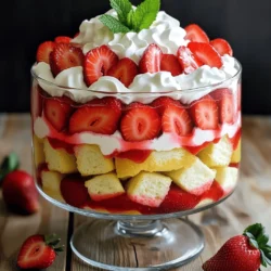 - 2 Tassen frische Erdbeeren - 1/4 Tasse Kristallzucker - 1 Tasse Sahne - 1/2 Tasse Puderzucker - 1 Teelöffel Vanilleextrakt - 1 gekauftes Engelskäsekuchen - 1 Tasse Vanillepudding - Frische Minzblätter zur Garnitur Um eine großartige Erdbeer-Shortcake-Trifle zu machen, brauchst du frische Erdbeeren. Die Erdbeeren sind der Star des Desserts. Achte darauf, dass sie reif und süß sind. Kristallzucker hilft, die Erdbeeren zu süßen und ihren Saft freizusetzen. Die Sahne ist wichtig für den luftigen Teil des Desserts. Sie macht das Trifle cremig und lecker. Der Puderzucker gibt der Sahne eine süße Note. Vanilleextrakt bringt einen tollen Geschmack und macht alles noch besser. Engelskäsekuchen ist eine tolle Basis. Er ist leicht und fluffig. Vanillepudding sorgt für eine weitere Schicht von Geschmack und Textur. Minzblätter sind nicht nur schön, sie geben auch einen frischen Geschmack. - Glutenfreie Alternativen - Vegane Sahneoptionen Wenn du eine glutenfreie Option brauchst, gibt es spezielle glutenfreie Kuchen. Sie funktionieren gut in diesem Rezept. Für eine vegane Version kannst du pflanzliche Sahne und veganen Pudding verwenden. Es gibt viele gute Optionen. So kann jeder das köstliche Trifle genießen. Für das vollständige Rezept, schau dir Erdbeer-Shortcake-Trifle-Genuss an. Zuerst wasche die Erdbeeren gut. Schneide die Erdbeeren in dünne Scheiben. Nimm eine Schüssel und gib die Erdbeeren hinein. Füge 1/4 Tasse Kristallzucker hinzu. Mische alles vorsichtig. Lass die Mischung 15 Minuten ruhen. So geben die Erdbeeren ihren Saft ab. Während die Erdbeeren ruhen, nimm eine saubere Schüssel. Gieße 1 Tasse Sahne hinein. Schlage die Sahne mit einem Mixer, bis weiche Spitzen entstehen. Füge nach und nach 1/2 Tasse Puderzucker und 1 Teelöffel Vanilleextrakt hinzu. Schlage weiter, bis die Sahne steif wird. Jetzt ist es Zeit, das Trifle zu schichten. Nimm eine große Trifle-Schüssel oder einzelne Gläser. Beginne mit einer Schicht Engelskäsekuchenwürfel am Boden. Darauf kommt eine Schicht der marinierten Erdbeeren. Löffle etwas von dem Erdbeersaft über die Kuchenwürfel. Füge nun eine Schicht Vanillepudding hinzu. Glätte die Oberfläche mit einem Spatel. Dann kommt die geschlagene Sahne oben drauf. Spritze oder löffle die Sahne gleichmäßig. Wiederhole die Schichten, bis die Schüssel voll ist. Beende mit einer Schicht Sahne. Dekoriere das Trifle mit frischen Erdbeerscheiben und Minzblättern. Das ist die einfache und köstliche Idee für dein Erdbeer-Shortcake-Trifle. Für das vollständige Rezept schau dir die [Full Recipe] an. Um die Schichten in Ihrem Erdbeer-Shortcake-Trifle perfekt zu halten, achten Sie darauf, die Zutaten sorgfältig zu schichten. Beginnen Sie mit den Engelskäsekuchenwürfeln am Boden. Diese Basis gibt Stabilität. Danach fügen Sie die marinierten Erdbeeren hinzu. Verwenden Sie einen Löffel, um die Erdbeeren gleichmäßig zu verteilen. So verhindern Sie, dass die Schichten vermischt werden. Verwenden Sie transparente Gläser oder eine große Schüssel. So können die Gäste die schönen Schichten sehen. Es macht das Dessert noch verlockender. Für zusätzlichen Geschmack können Sie Zitronenschale oder frische Minze hinzufügen. Diese Aromen passen gut zu den Erdbeeren. Sie können auch Balsamico über die Erdbeeren träufeln. Dies gibt einen interessanten, süßen und herben Geschmack. Experimentieren Sie mit verschiedenen Aromen, um das Dessert zu personalisieren. Seien Sie kreativ und finden Sie Ihre Lieblingskombination. Servieren Sie das Dessert in einzelnen Gläsern oder in einer großen Schüssel. Einzelne Portionen sind leicht zu genießen und sehen toll aus. Kühlen Sie das Trifle vor dem Servieren. Eine Kühlzeit von mindestens einer Stunde verbessert den Geschmack. Die Aromen können sich so besser verbinden. Genießen Sie dieses frische, leckere Dessert! {{image_4}} Um dieses leckere Dessert glutenfrei zu machen, können Sie einige Ersatzprodukte verwenden. Anstelle von normalem Engelskäsekuchen können Sie glutenfreien Kuchen kaufen oder selbst backen. Viele Rezepte nutzen Mandelmehl oder Kokosmehl für den Teig. Diese Mehle geben dem Kuchen eine feine Textur, die gut zu den Erdbeeren passt. Für die Sahne gibt es ebenfalls glutenfreie Optionen. Viele Marken bieten Sahne in Dosen an, die keine glutenhaltigen Zutaten enthalten. Sie können auch frische Sahne verwenden, die immer glutenfrei ist. Prüfen Sie die Inhaltsstoffe, um sicher zu sein. Wenn Sie eine vegane Version des Erdbeer-Shortcake-Trifles suchen, gibt es viele tolle Alternativen. Für die Sahne können Sie pflanzliche Sahne nutzen. Diese gibt es aus Kokos- oder Sojabasis. Auch Cashew-Sahne ist eine hervorragende Wahl. Sie können sie einfach selbst machen, indem Sie eingeweichte Cashews pürieren. Zusätzlich können Sie veganen Pudding verwenden. Diese sind meist auf pflanzlicher Basis und leicht zuzubereiten. Verwenden Sie veganen Kuchen, um das Dessert komplett pflanzlich zu halten. Viele Rezepte nutzen Banane oder Apfelmus für die Süße und Feuchtigkeit. Das Schöne an Trifles ist die Vielseitigkeit. Sie können andere Früchte verwenden, um neue Geschmäcker zu entdecken. Himbeeren sind eine tolle Ergänzung und bringen einen frischen, leicht sauren Geschmack. Auch Pfirsiche sind eine leckere Option, die gut mit der Sahne harmoniert. Sie können auch verschiedene Früchte kombinieren. Eine Mischung aus Erdbeeren und Blaubeeren sorgt für ein buntes und fruchtiges Erlebnis. Diese Variationen machen Ihr Trifle noch interessanter und bunter. Wie lange ist das Trifle frisch? Ihr Erdbeer-Shortcake-Trifle bleibt im Kühlschrank bis zu drei Tage frisch. Es schmeckt sogar noch besser, wenn es einige Stunden kühl steht. Welche Abdeckung ist für die Lagerung richtig? Decken Sie das Trifle mit Frischhaltefolie oder einem Deckel ab. So bleibt es frisch und trocken. Achten Sie darauf, die Folie sanft anzudrücken, um den Kontakt mit der Sahne zu vermeiden. Wie friere ich das Trifle ein? Um das Trifle einzufrieren, schichten Sie die Zutaten in einem gefrierfesten Behälter. Lassen Sie die geschlagene Sahne weg, um die Textur zu bewahren. Tipps für das Auftauen und Servieren: Lassen Sie das gefrorene Trifle über Nacht im Kühlschrank auftauen. Servieren Sie es, sobald es weich ist. Wenn Sie möchten, fügen Sie frische Sahne und Erdbeeren hinzu, bevor Sie es genießen. Das Erdbeer-Shortcake-Trifle bleibt im Kühlschrank frisch für etwa 2-3 Tage. Achte darauf, es gut abzudecken. So bleibt die Creme fluffig. Im Gefrierschrank empfehle ich, es nicht einzufrieren. Die Textur leidet dabei. Ja, du kannst andere Beeren nutzen! Himbeeren, Blaubeeren oder Brombeeren sind großartige Alternativen. Diese Beeren geben deinem Trifle einen neuen Geschmack. Mische verschiedene Beeren für mehr Vielfalt. Das Trifle ist kinderfreundlich. Achte jedoch auf Allergien. Manche Kinder können auf Sahne oder bestimmte Beeren allergisch reagieren. Du kannst die Sahne auch durch Joghurt ersetzen, falls nötig. Beginne mit kalter Sahne für beste Ergebnisse. Schlage sie in einer kalten Schüssel. Das hilft, die Luft einzuschließen. Füge den Puderzucker und Vanilleextrakt nach und nach hinzu. Schlage weiter, bis steife Spitzen entstehen. So bleibt die Sahne stabil und lecker. Für das vollständige Rezept, schau dir die Seite Erdbeer-Shortcake-Trifle-Genuss an. Das Erdbeer-Shortcake-Trifle ist einfach und lecker. Wir haben frische Erdbeeren, Sahne und Vanillepudding kombiniert, um ein tolles Dessert zu schaffen. Du kannst Variationen wie glutenfreie oder vegane Optionen ausprobieren. Denke auch daran, dein Trifle richtig zu lagern, um die Frische zu bewahren. Mit diesen Tipps und Tricks machst du immer wieder ein köstliches Trifle. Viel Spaß beim Ausprobieren und Genießen!