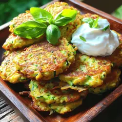 Für diese leckeren Zucchini-Puffer brauchst du einige einfache Zutaten: - 2 mittelgroße Zucchini, gerieben - 1 Teelöffel Salz - 1 Tasse Weizenmehl - 1/2 Tasse geriebener Parmesan - 2 große Eier Diese Zutaten bilden die Basis für die Puffer. Die Zucchini bringt Feuchtigkeit und Geschmack. Das Mehl gibt Struktur, während der Parmesan für eine herzhafte Note sorgt. Die Eier binden alles zusammen. Um den Puffern mehr Geschmack zu geben, füge diese Zutaten hinzu: - 1/4 Tasse frisches Basilikum, gehackt - 1/4 Tasse Frühlingszwiebeln, gehackt - 1/2 Teelöffel Knoblauchpulver - 1/2 Teelöffel Zwiebelpulver - 1/4 Teelöffel schwarzer Pfeffer Diese Gewürze und Kräuter bringen frische Aromen in die Puffer. Basilikum und Frühlingszwiebeln verleihen einen tollen Duft. Knoblauchpulver und Zwiebelpulver bringen Tiefe und Wärme. Du kannst die Zucchini-Puffer auf verschiedene Arten servieren. Hier sind einige Ideen: - Mit einem Klecks griechischem Joghurt - Mit Sauerrahm für mehr Cremigkeit - Mit frischen Kräutern garniert Diese Beilagen machen die Puffer noch schmackhafter. Sie bringen Frische und einen tollen Kontrast zur knusprigen Textur. Du kannst auch einen leichten Salat dazu reichen. Das rundet das Gericht perfekt ab. Wenn du mehr über die Zubereitung erfahren möchtest, schaue dir das [Full Recipe] an. Zuerst nimmst du 2 mittelgroße Zucchini. Reibe sie grob mit einer Reibe. Lege die geriebene Zucchini in ein Küchentuch. Drücke die überschüssige Feuchtigkeit kräftig heraus. Das ist wichtig für die Knusprigkeit der Puffer. Lass die Zucchini mit 1 Teelöffel Salz für 10 Minuten stehen. So entzieht das Salz der Zucchini noch mehr Flüssigkeit. Jetzt vermischst du die ausgepresste Zucchini mit den anderen Zutaten. Nimm eine große Schüssel und füge hinzu: - 1 Tasse Weizenmehl - 1/2 Tasse geriebener Parmesan - 2 große Eier - 1/4 Tasse frisches Basilikum, gehackt - 1/4 Tasse Frühlingszwiebeln, gehackt - 1/2 Teelöffel Knoblauchpulver - 1/2 Teelöffel Zwiebelpulver - 1/4 Teelöffel schwarzer Pfeffer Rühre alles gut um, bis die Mischung gleichmäßig aussieht. Diese Schritte machen deine Zucchini-Puffer besonders lecker. Erhitze in einer großen Pfanne etwa 1/2 Zentimeter Pflanzenöl bei mittlerer Hitze. Das Öl ist heiß genug, wenn ein Tropfen der Mischung zischt, wenn du ihn hinein gibst. Verwende einen Löffel, um gehäufte Esslöffel der Mischung ins Öl zu geben. Drücke sie leicht flach. Brate die Puffer für etwa 3 Minuten pro Seite, bis sie goldbraun sind. Lege die fertigen Puffer auf einen Teller mit Küchenpapier, um das überschüssige Öl abtropfen zu lassen. Wiederhole den Vorgang mit der restlichen Mischung. Serviere die Puffer warm. Ein Klecks griechischer Joghurt oder Sauerrahm macht sie noch besser. Diese Schritte sind die Grundlage für eine köstliche Zucchini-Puffer-Erfahrung. Um knusprige Zucchini-Puffer zu erhalten, ist die Feuchtigkeitskontrolle wichtig. Nach dem Reiben der Zucchini empfehle ich, die Zucchini gut auszupressen. Nutze ein Küchentuch, um überschüssige Flüssigkeit zu entfernen. Je weniger Feuchtigkeit, desto knuspriger werden die Puffer. Lass die Zucchini auch mit Salz stehen, um noch mehr Wasser zu ziehen. Das ist ein einfacher Trick, der viel ausmacht! Die Öltemperatur ist entscheidend für das Frittieren. Erhitze die Pfanne bei mittlerer Hitze. Ein einfacher Test ist dieser: Gib einen kleinen Löffel der Mischung ins Öl. Wenn es zischt, ist das Öl heiß genug. Achte darauf, dass das Öl nicht zu heiß wird, sonst verbrennen die Puffer außen, während sie innen noch roh sind. Halte die Temperatur im Auge, um perfekte Ergebnisse zu erzielen. Die Vorbereitung der Zucchini ist der Schlüssel zu leckeren Puffer. Wähle frische, feste Zucchini. Sie sollten keine weichen Stellen haben. Wasche die Zucchini gut, bevor du sie reibst. Das sorgt dafür, dass die Puffer frisch und sauber schmecken. Du kannst die Zucchini auch mit einer groben Reibe raspeln, um mehr Textur zu bekommen. Dies verändert das Mundgefühl und macht die Puffer noch interessanter. Diese Tipps helfen dir, die besten Zucchini-Puffer zuzubereiten. Schau dir auch das Full Recipe für eine detaillierte Anleitung an! {{image_4}} Um glutenfreie Zucchini-Puffer zu machen, ersetzen Sie das Weizenmehl. Verwenden Sie stattdessen Mandelmehl oder Reismehl. Diese Mehle sorgen für einen tollen Geschmack und die richtige Konsistenz. Achten Sie darauf, die gleiche Menge zu verwenden. So bleiben die Puffer leicht und knusprig. Wenn Sie Eier vermeiden möchten, probieren Sie Chia- oder Leinsamen. Mischen Sie einen Esslöffel Samen mit drei Esslöffeln Wasser. Lassen Sie die Mischung für fünf Minuten quellen. Diese Mischung bindet die Zutaten gut und hält die Puffer zusammen. Um Ihren Zucchini-Puffern einen besonderen Kick zu geben, fügen Sie verschiedene Zutaten hinzu. Hier sind einige Ideen: - Feta-Käse: Zerbröselten Feta für einen salzigen, cremigen Geschmack. - Paprika: Fein gewürfelte Paprika für eine süße Note. - Zucchini-Kräuter: Frische Kräuter wie Dill oder Petersilie für ein aromatisches Erlebnis. All diese Variationen machen das Rezept vielseitig. Sie können die Zucchini-Puffer nach Ihrem Geschmack anpassen. Besuchen Sie das [Full Recipe], um alle Schritte zu sehen. Um Zucchini-Puffer richtig zu lagern, lassen Sie sie zuerst abkühlen. Legen Sie die Puffer in einen luftdichten Behälter. Trennen Sie jede Schicht mit Küchenpapier. So bleibt die Knusprigkeit erhalten. Wenn Sie die Puffer luftdicht verpacken, vermeiden Sie Feuchtigkeit. Um die Reste aufzuheizen, verwenden Sie eine Pfanne. Erhitzen Sie die Pfanne ohne Öl auf mittlerer Hitze. Legen Sie die Puffer in die Pfanne. Braten Sie sie etwa 2 bis 3 Minuten auf jeder Seite. So werden sie wieder knusprig. Sie können auch einen Toaster oder einen Backofen verwenden. Stellen Sie den Ofen auf 180 Grad Celsius und backen Sie sie 10 Minuten lang. Zucchini-Puffer halten sich im Kühlschrank etwa 3 bis 4 Tage. Im Gefrierschrank bleiben sie bis zu 3 Monate gut. Verpacken Sie die Puffer in einem luftdichten Behälter oder einem Gefrierbeutel. Beschriften Sie die Verpackung mit dem Datum. So wissen Sie, wie lange sie schon eingefroren sind. Wenn Sie die Puffer auftauen, verwenden Sie die Pfanne oder den Ofen, um sie wieder warm zu machen. Genießen Sie die Puffer frisch und lecker! Zucchini-Puffer sind im Kühlschrank etwa 3 bis 4 Tage haltbar. Um die Frische zu bewahren, legen Sie die Puffer in einen luftdichten Behälter. Achten Sie darauf, dass die Puffer vollständig abgekühlt sind, bevor Sie sie lagern. Wenn Sie die Puffer länger aufbewahren wollen, können Sie sie einfrieren. So bleiben sie bis zu 2 Monate frisch. Ja, Sie können Zucchini-Puffer im Backofen zubereiten. Heizen Sie den Ofen auf 200 Grad Celsius vor. Legen Sie die Puffer auf ein mit Backpapier ausgelegtes Blech. Backen Sie sie etwa 20 bis 25 Minuten, bis sie goldbraun sind. Drehen Sie die Puffer nach der Hälfte der Zeit um, damit sie gleichmäßig garen. Diese Methode ist eine gesündere Option, da sie weniger Öl benötigt. Zu Zucchini-Puffern passen viele Saucen. Griechischer Joghurt oder Sauerrahm sind beliebte Optionen. Sie bieten eine cremige Textur und einen tollen Geschmack. Eine Knoblauchsoße oder ein frischer Kräuterdip kann ebenfalls gut harmonieren. Experimentieren Sie mit verschiedenen Saucen, um Ihre perfekte Kombination zu finden. Zucchini-Puffer sind einfach zuzubereiten und lecker. Du hast alle Zutaten kennengelernt, die du brauchst. Wir haben die Schritte zur Zubereitung klar erklärt. Nutze die Tipps für knusprige Puffer und kreative Variationen. Vergiss nicht, wie man sie richtig lagert und aufwärmt. So bleiben deine Puffer frisch. Zucchini-Puffer sind vielseitig und jeder kann sie genießen. Probiere sie aus und entdecke deine neuen Lieblingsrezept-Ideen!