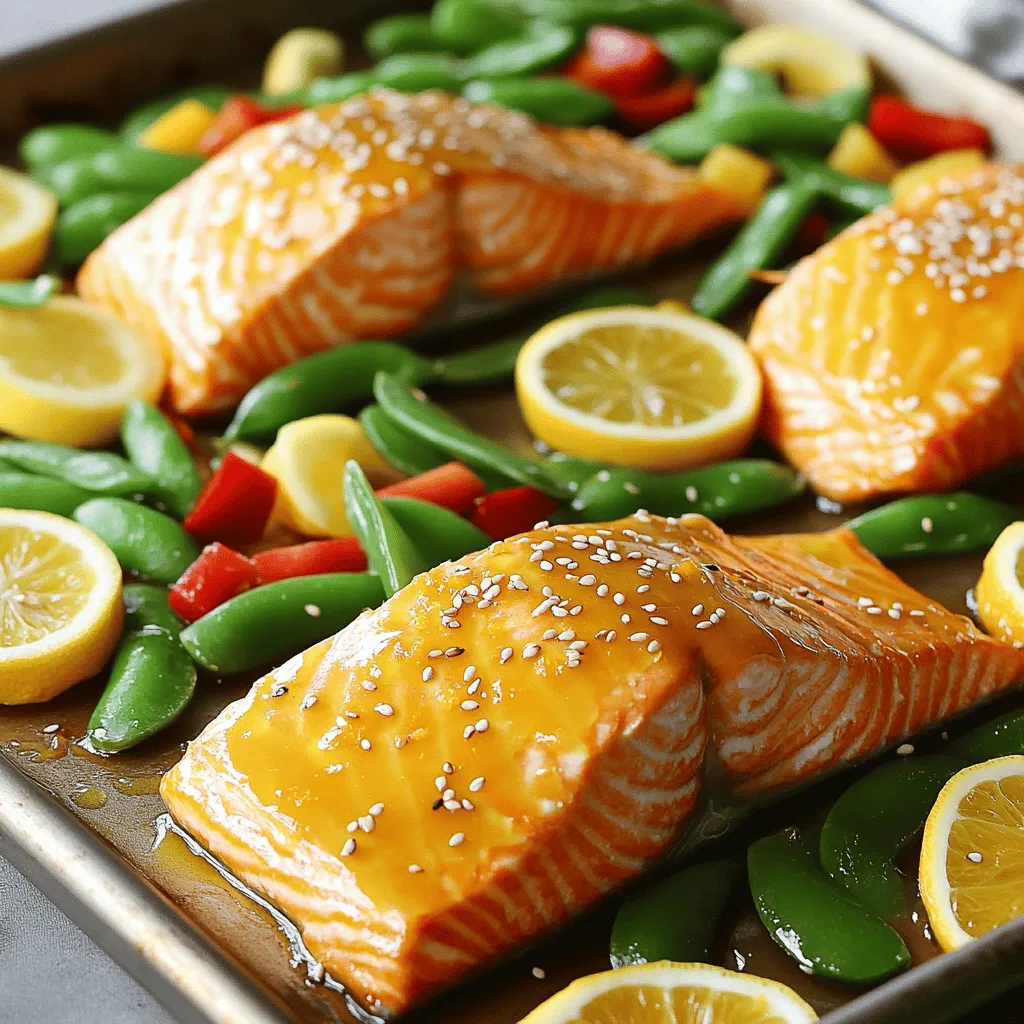 - 4 Lachsfilets - 2 Orangen (ausgepresst und zerrieben) - 1 Zitrone (ausgepresst und zerrieben) - 2 Esslöffel Honig - 2 Esslöffel Olivenöl Für die Zubereitung der Sheet Pan Citrus Glazed Salmon sind die Hauptzutaten sehr wichtig. Die Lachsfilets sind die Basis des Gerichts. Sie bieten einen feinen Geschmack und sind reich an Omega-3-Fettsäuren. Die Zitrusfrüchte, sowohl Orangen als auch Zitronen, geben dem Lachs eine frische und süß-saure Note. Honig und Olivenöl sorgen für eine schöne Glasur. Diese Zutaten harmonieren perfekt und machen das Gericht besonders lecker. - 1 Tasse Zuckerschoten - 1 rote Paprika, in Streifen geschnitten Das Gemüse bringt Farbe und Textur ins Gericht. Zuckerschoten sind knackig und süß. Sie sorgen für einen schönen Kontrast zum zarten Lachs. Die rote Paprika fügt eine süße Note hinzu und macht das Gericht noch ansprechender. Beide Gemüsesorten sind einfach zuzubereiten und passen gut zu den Aromen des Lachs. - 2 Knoblauchzehen, fein gehackt - 1 Teelöffel frischer Ingwer, gerieben - Salz und Pfeffer nach Geschmack Die Gewürze sind das Herzstück der Aromen. Knoblauch sorgt für einen kräftigen Geschmack, während Ingwer eine frische Würze hinzufügt. Salz und Pfeffer sind wichtig für die Balance der Aromen. Diese Zutaten machen die Glasur noch interessanter und bringen den Lachs zum Strahlen. Für die genauen Mengen und die Zubereitung schauen Sie sich das vollständige Rezept (Full Recipe) an. Heize deinen Ofen auf 200 °C (400 °F) vor. Nimm ein großes Backblech und lege es mit Backpapier aus. Das macht die Reinigung später einfacher. In einer kleinen Schüssel vermenge den Saft und die Schale von zwei Orangen und einer Zitrone. Füge zwei Esslöffel Honig und zwei Esslöffel Olivenöl hinzu. Hacke zwei Knoblauchzehen fein und reibe einen Teelöffel frischen Ingwer. Mische alles gut. Schmecke mit Salz und Pfeffer ab. Diese Glasur gibt dem Lachs eine frische Note. Lege vier Lachsfilets auf eine Seite des Backblechs. Gieße die Hälfte der Zitronen-Glasur über die Lachsfilets. Für später bewahre die andere Hälfte auf. Auf die andere Seite des Backblechs kommen Zuckerschoten und geschnittene rote Paprika. Beträufle das Gemüse mit Olivenöl. Würze es mit Salz und Pfeffer. Mische alles gut, damit die Aromen gleichmäßig verteilt sind. Schiebe das Backblech in den heißen Ofen. Röste den Lachs und das Gemüse für 15 bis 20 Minuten. Der Lachs sollte durchgegart und zart sein. Er lässt sich leicht mit einer Gabel zerteilen. Das Gemüse bleibt knackig und zart. In den letzten 5 Minuten pinsle die aufbewahrte Zitronen-Glasur über den Lachs. So erhält er eine glänzende Oberfläche. Um den Lachs perfekt zu garen, ist die Garzeit wichtig. Ich empfehle, den Lachs 15 bis 20 Minuten im Ofen zu lassen. Achte darauf, dass der Lachs opak und leicht mit einer Gabel zerfällt. Wenn du einen Fleischthermometer verwendest, sollte die Innentemperatur etwa 63 °C (145 °F) betragen. So bleibt der Lachs saftig und lecker. Frische Zutaten machen einen großen Unterschied. Verwende frische Zitrusfrüchte wie Orangen und Zitronen. Diese geben dem Gericht einen tollen Geschmack. Frisches Gemüse wie Zuckerschoten und rote Paprika sorgt für Farbe und Crunch. Frische Zutaten sind auch gesünder. Sie enthalten mehr Nährstoffe und weniger Konservierungsstoffe. Vorbereitung ist der Schlüssel zu einem schnellen Kochen. Du kannst die Zitrusfrüchte und das Gemüse vorher schneiden. Mische die Glasur am Vorabend und bewahre sie im Kühlschrank auf. So bist du bereit, wenn der Hunger kommt. Diese Schritte sparen dir Zeit und machen das Kochen stressfreier. {{image_4}} Für viele von uns ist der Geschmack das Wichtigste. Wenn du es würzig magst, füge Chili oder Paprikaflocken hinzu. Diese Zutaten bringen Hitze in das Gericht. Du kannst auch andere Gewürze ausprobieren. Kreuzkümmel und Koriander verleihen dem Lachs eine neue Note. Experimentiere mit verschiedenen Kombinationen und finde deine Lieblingsversion. Nicht jeder isst Fisch, und das ist in Ordnung! Du kannst diesen Rezept auch mit Tofu oder Gemüse machen. Für Tofu wähle feste Sorten und mariniere sie gleich wie den Lachs. Du kannst auch mehr Gemüse verwenden, wie Brokkoli oder Karotten. Achte darauf, dass das Gemüse gleichmäßig geschnitten ist. So gart alles zur gleichen Zeit und bleibt knackig. Die richtigen Beilagen machen das Essen noch besser. Probiere Quinoa oder Reis als einfache Beilage. Sie passen gut zu dem süßen Lachs und dem Gemüse. Auch ein frischer Salat ist eine gute Wahl. Mische Blattgemüse mit Zitrusfrüchten, um den Geschmack zu ergänzen. Diese Beilagen sind leicht und gesund. Um den restlichen Lachs richtig aufzubewahren, lege ihn in einen luftdichten Behälter. Stelle sicher, dass er vollständig abgekühlt ist, bevor du ihn in den Kühlschrank gibst. Im Kühlschrank bleibt der Lachs bis zu drei Tage frisch. Für längere Lagerung kannst du den Lachs auch einfrieren. Wickel ihn gut in Frischhaltefolie ein und lege ihn in einen Gefrierbeutel. So bleibt er bis zu drei Monate genießbar. Achte darauf, den Lachs und das Gemüse frisch zu halten. Überprüfe regelmäßig den Inhalt deines Kühlschranks. Wenn du Reste hast, plane sie ein, um Lebensmittelverschwendung zu vermeiden. Du kannst die Reste in Salaten oder Wraps verwenden. Das hilft dir, kreativ zu sein und gleichzeitig die Frische zu nutzen. Um den Lachs wieder aufzuwärmen, nutze den Ofen oder die Mikrowelle. Im Ofen heize ihn bei 150 °C, bis er warm ist, etwa 10 bis 15 Minuten. In der Mikrowelle lege den Lachs auf einen Teller und decke ihn ab. Erwärme ihn in 30-Sekunden-Intervallen, bis er heiß ist. So bleibt der Lachs saftig und lecker. Lachsfilets brauchen 15 bis 20 Minuten im Ofen. Die genaue Zeit hängt von der Dicke der Filets ab. Wenn der Lachs leicht mit einer Gabel zerfällt, ist er perfekt. Überprüfen Sie die Kerntemperatur. Sie sollte 63 °C erreichen. Ja, Sie können das Gemüse ganz nach Ihrem Geschmack anpassen. Brokkoli, Karotten oder Spargel passen gut dazu. Diese Gemüse sind lecker und geben Farbe auf dem Blech. Versuchen Sie auch Zucchini oder rote Zwiebeln für einen anderen Geschmack. Ja, Sie können dieses Rezept auch auf dem Grill zubereiten. Nutzen Sie eine Grillpfanne oder Folie, um das Gemüse und den Lachs zu halten. Grillen Sie bei mittlerer Hitze für 10 bis 15 Minuten. Wenden Sie den Lachs einmal, um gleichmäßig zu garen. Die kompletten Rezeptdetails finden Sie im [Full Recipe]. Dort stehen alle Schritte und Zutaten für Ihr perfektes Gericht. Lachs mit Zitrusfrüchten und Gemüse ist ein einfaches Gericht. Du hast gelernt, die Zutaten auszuwählen und den Lachs perfekt zu garen. Frische Zutaten machen den Unterschied. Variationen helfen, neuen Geschmack zu entdecken. Für die Lagerung und das Aufwärmen gibt es einfache Tipps. So bleibt dein Essen frisch und lecker. Mit diesen Ideen hast du alles, um dieses Gericht zu genießen. Probiere neue Kombinationen und finde deinen Favoriten!