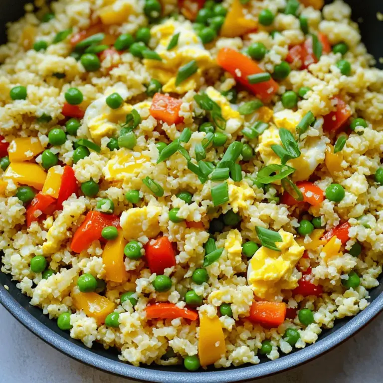 Um Keto Blumenkohl gebratener Reis zuzubereiten, benötigen Sie: - 1 mittelgroßen Blumenkohl, gerieben - 2 Esslöffel Kokosöl - 1 kleine Zwiebel, fein gehackt - 2 Knoblauchzehen, gehackt - 1 Tasse gemischte Paprika, gewürfelt (rot, gelb, grün) - 1 Tasse gefrorene Erbsen - 2 große Eier, verquirlt - 3 Frühlingszwiebeln, in Ringe geschnitten - 2 Esslöffel Sojasauce oder Tamari (für glutenfrei) - Salz und Pfeffer nach Geschmack - 1 Teelöffel Sesamöl (optional) Falls Sie bestimmte Zutaten nicht haben, gibt es tolle Alternativen: - Blumenkohl: Verwenden Sie auch Brokkoli für eine andere Textur. - Kokosöl: Olivenöl oder Avocadoöl sind gute Ersatzstoffe. - Paprika: Nutzen Sie Zucchini oder Karotten, wenn gewünscht. - Eier: Für eine vegane Option können Sie Tofu verwenden. Keto Blumenkohl gebratener Reis ist nicht nur lecker, sondern auch nahrhaft. Hier sind einige Nährwerte pro Portion: - Kalorien: ca. 150 - Kohlenhydrate: ca. 10 g - Ballaststoffe: ca. 5 g - Protein: ca. 7 g - Fett: ca. 10 g Diese Werte können leicht variieren, je nachdem, welche Zutaten Sie wählen. Das Gericht ist eine großartige Option für eine ketogene Diät und bietet viele Vitamine und Mineralstoffe. Zuerst müssen wir den Blumenkohl vorbereiten. Entferne die Blätter und den dicken Stiel. Schneide die Röschen in kleinere Stücke. Gib diese Stücke in eine Küchenmaschine. Pulsieren Sie sie, bis sie wie Reis aussehen. Wenn du Zeit sparen willst, kannst du auch fertigen geriebenen Blumenkohl verwenden. Dies sorgt für eine schnelle Zubereitung. Jetzt erhitze das Kokosöl in einer großen Pfanne bei mittlerer bis hoher Hitze. Füge die gehackte Zwiebel hinzu. Brate sie 2-3 Minuten lang, bis sie glasig wird. Danach kommen der gehackte Knoblauch und die gewürfelten Paprika dazu. Koche alles für weitere 2-3 Minuten. Die Paprika sollten etwas weich werden, aber nicht matschig. Schiebe das Gemüse an die Seite der Pfanne. Gieße die verquirlten Eier in die leere Seite. Rühre sie um, bis sie ganz gar sind. Mische die Eier dann mit dem Gemüse. Füge den geriebenen Blumenkohl und die gefrorenen Erbsen hinzu. Rühre alles gut durch und koche es 5-7 Minuten. Der Blumenkohl sollte zart sein, aber nicht zu weich. Gieße die Sojasauce und optional das Sesamöl über die Mischung. Rühre alles gut um. Würze nach Geschmack mit Salz und Pfeffer. Nimm die Pfanne vom Herd und streue die geschnittenen Frühlingszwiebeln darüber. So ist dein Gericht bereit zum Servieren. Wenn du magst, serviere es in flachen Schalen. Ein Spritzer frischer Limettensaft macht es noch besser. Für die vollständige Zubereitung sieh dir die [Full Recipe] an. Ein häufiger Fehler beim Kochen von Keto Blumenkohl gebratenem Reis ist die Überkochen des Blumenkohls. Zu langes Kochen macht ihn matschig. Achte darauf, ihn nur 5-7 Minuten zu kochen. Dadurch bleibt er zart und hat die richtige Konsistenz. Ein weiterer Fehler ist die falsche Hitze. Stelle sicher, dass dein Öl heiß genug ist, bevor du die Zutaten hinzufügst. So bekommst du ein tolles Aroma und knackiges Gemüse. Die Gewürze können deinen Blumenkohlreis wirklich aufpeppen. Du kannst mehr Knoblauch oder Ingwer hinzufügen, um den Geschmack zu intensivieren. Für eine scharfe Note sind rote Paprikaflocken oder frische Chili eine gute Wahl. Wenn du eine süßere Note magst, probiere einen Spritzer Honig oder etwas Kokosaminos. Es ist wichtig, die Sojasauce oder Tamari nach deinem Geschmack anzupassen. Beginne mit wenig und füge mehr hinzu, wenn nötig. Die Präsentation ist der Schlüssel zum Genuss. Serviere deinen Blumenkohl gebratenen Reis in großen, flachen Schalen. Das sieht einladend aus. Du kannst die Schalen mit frischen Frühlingszwiebeln oder Koriander garnieren. Ein Spritzer frischer Limettensaft bringt Frische und Farbe. Außerdem kannst du kleine Schalen mit Sojasauce oder Erdnusssauce danebenstellen. So wird das Ganze noch interessanter. {{image_4}} Sie können Keto Blumenkohl gebratener Reis einfach anpassen. Fügen Sie mehr Gemüse hinzu, um es bunt zu machen. Zucchini, Karotten und Brokkoli passen gut dazu. Das Gemüse sorgt für mehr Textur und Geschmack. Wenn Sie Käse mögen, probieren Sie etwas Feta oder Parmesan. Diese Käsesorten geben dem Gericht einen herzhaften Geschmack. Um mehr Protein hinzuzufügen, können Sie Hähnchen oder Garnelen verwenden. Braten Sie das Fleisch vor dem Gemüse an. Für eine pflanzliche Option sind Tofu oder Tempeh ideal. Schneiden Sie diese in kleine Stücke und braten Sie sie goldbraun. Sie bieten eine gute Proteinquelle und passen gut zum Blumenkohl. Für eine glutenfreie Version verwenden Sie Tamari anstelle von Sojasauce. Tamari hat einen ähnlichen Geschmack, ist aber glutenfrei. Achten Sie darauf, alle anderen Zutaten auf Glutenfreiheit zu prüfen. So bleibt Ihr Gericht gesund und lecker. Probieren Sie auch verschiedene Gewürze aus, um die Aromen zu variieren. So bleibt Ihr Keto Blumenkohl gebratener Reis interessant und schmackhaft. Für das vollständige Rezept besuchen Sie die Seite [Full Recipe]. Um deinen Keto Blumenkohl gebratenen Reis frisch zu halten, verwende einen luftdichten Behälter. So bleibt die Textur erhalten. Lass das Gericht vor der Lagerung auf Raumtemperatur abkühlen. Stelle den Behälter dann in den Kühlschrank. Du kannst das Gericht auch in Portionen aufteilen. So entnimmst du nur das, was du brauchst. Wenn du deinen Blumenkohl gebratenen Reis aufwärmen möchtest, benutze eine Pfanne. Erhitze etwas Kokosöl bei mittlerer Hitze. Füge den Reis hinzu und rühre gut um. Du kannst auch einen Spritzer Wasser hinzufügen, um das Gericht nicht auszutrocknen. Alternativ kannst du die Mikrowelle verwenden. Decke den Behälter mit einem feuchten Tuch ab, um Feuchtigkeit zu bewahren. Im Kühlschrank hält sich der Blumenkohl gebratene Reis etwa 3 bis 5 Tage. Achte darauf, dass der Behälter fest verschlossen ist. Im Gefrierfach kannst du das Gericht bis zu 2 Monate lagern. Zum Einfrieren, teile den Reis in Portionen auf und verwende gefriergeeignete Beutel oder Behälter. Lass das Gericht vor dem Servieren über Nacht im Kühlschrank auftauen. Keto Blumenkohl gebratener Reis ist sehr kalorienarm. Blumenkohl hat wenig Kalorien und Kohlenhydrate. Ein Teller hat weniger als 100 Kalorien. Das macht ihn ideal für die Keto-Diät. Viele Menschen wählen ihn, um Gewicht zu verlieren. Er ist gesund und sättigend. Sie können ihn auch mit mehr Gemüse anpassen. So bleibt er nahrhaft und lecker. Ja, Sie können Blumenkohlreis leicht vorbereiten. Sie können ihn im Voraus machen und im Kühlschrank lagern. Er bleibt dort bis zu fünf Tage frisch. Wenn Sie ihn länger aufbewahren wollen, frieren Sie ihn ein. Im Gefrierfach hält er bis zu drei Monate. Zum Aufwärmen verwenden Sie einfach eine Pfanne oder die Mikrowelle. So bleibt er schnell frisch und lecker. Zu Keto Blumenkohl gebratenem Reis passen viele Beilagen gut. Hier sind ein paar Ideen: - Gegrilltes Hühnchen oder Rindfleisch - Gebratene Garnelen - Gebackener Tofu für Vegetarier - Ein frischer Salat mit Limettendressing - Ein paar Scheiben Avocado Diese Beilagen machen das Gericht noch besser. Sie bringen zusätzliche Nährstoffe und Geschmack. Experimentieren Sie mit Ihren Favoriten! Zusammenfassend haben wir die Zutaten, Zubereitung und Tipps für köstlichen Blumenkohlreis besprochen. Du hast gelernt, wie du die Zutaten vorbereitest und häufige Fehler vermeidest. Außerdem gibt es Variationen für jeden Geschmack. Denke daran, richtig zu lagern, damit dein Gericht frisch bleibt. Experimentiere mit Gewürzen und finde deinen perfekten Mix. So wird jedes Mal ein leckeres Resultat garantiert. Viel Spaß beim Kochen und Genießen deines Blumenkohlreises!