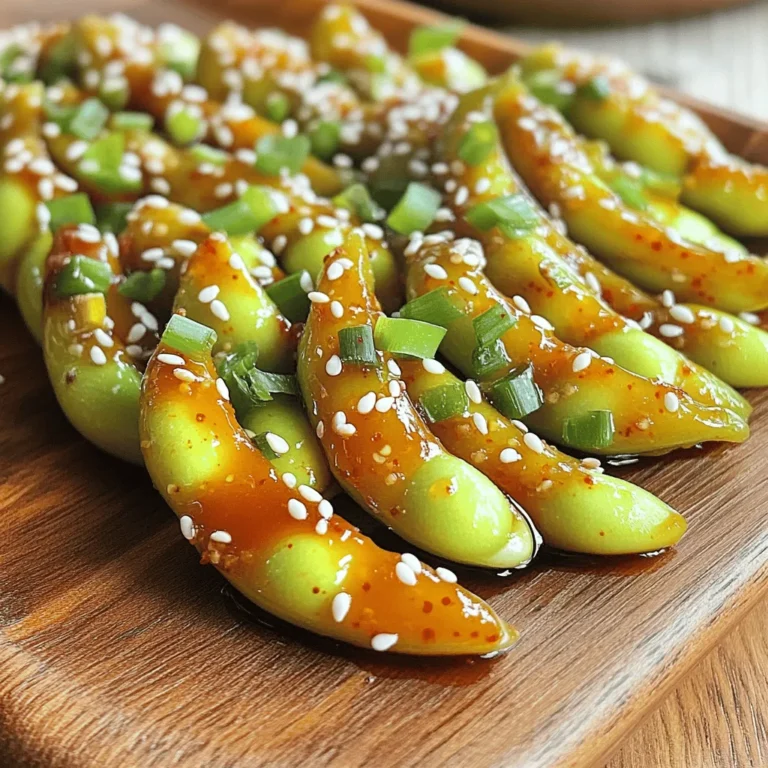 - 2 Tassen Edamame (in Schoten), frisch oder gefroren - 2 Esslöffel süße Chilisauce - 1 Esslöffel Sojasauce - 1 Teelöffel Sesamöl - 1 Teelöffel frischer Ingwer, gerieben - 1 Knoblauchzehe, gehackt - 1 Teelöffel Sesamsamen - 2 Frühlingszwiebeln, fein geschnitten - Salz nach Geschmack Diese Zutaten sorgen für einen tollen Geschmack. Edamame sind eine tolle Proteinquelle. Süße Chilisauce bringt die perfekte Balance aus Süße und Schärfe. Sojasauce gibt Umami und Tiefe. Sesamöl fügt Nussigkeit hinzu. Frischer Ingwer bringt einen würzigen Kick. Knoblauch sorgt für Aroma und Geschmack. Die Garnitur mit Sesamsamen und Frühlingszwiebeln macht das Gericht bunt und ansprechend. Salz hebt alle Aromen hervor. Wenn du mehr über die Zubereitung erfahren möchtest, sieh dir das [Full Recipe] an. Um Edamame vorzubereiten, kannst du sie entweder kochen oder dämpfen. Wenn du gefrorenes Edamame nutzt, bringe einen Topf mit Wasser zum Kochen. Koche die Edamame-Schoten für 3-5 Minuten, bis sie zart sind. Wenn du frisches Edamame verwendest, dampfe die Schoten etwa 5 Minuten lang. Sie sollten leuchtend grün und zart sein. Danach lass sie abtropfen und stelle sie beiseite. Jetzt kommt der spannende Teil: die Sauce! In einer kleinen Schüssel mischst du die süße Chilisauce, die Sojasauce, das Sesamöl, den geriebenen Ingwer und den gehackten Knoblauch. Rühre alles gut um, bis du eine homogene Sauce erhältst. Diese Mischung gibt deinem Edamame den besonderen Geschmack. Erhitze eine große Pfanne bei mittlerer Hitze. Füge die gekochten Edamame-Schoten hinzu. Gieße die süße Chilisauce darüber und vermenge alles gut. So sind die Edamame gleichmäßig bedeckt. Koche die Mischung für weitere 2-3 Minuten. Rühre dabei gelegentlich um. Die Sauce sollte durchgewärmt sein, und die Edamame gut umhüllt sein. Fertig ist dein leckeres Gericht! Du kannst es warm oder bei Zimmertemperatur servieren. Es eignet sich perfekt als Snack oder Vorspeise. Wenn du mehr Details möchtest, schaue dir das [Full Recipe] an. Um die perfekte Konsistenz für Edamame zu erreichen, ist die Garzeit entscheidend. Bei gefrorenem Edamame koche die Schoten für 3 bis 5 Minuten. Sie sollten zart, aber nicht matschig sein. Wenn du frisches Edamame verwendest, dampfe die Schoten etwa 5 Minuten lang. Sie sollten leuchtend grün werden und noch einen leichten Biss haben. Um den Geschmack deiner Edamame zu intensivieren, kannst du verschiedene Zutaten hinzufügen. Zum Beispiel passen einige Spritzer Limettensaft gut dazu. Auch geröstete Chili-Flocken geben einen tollen Kick. Wenn du es noch würziger magst, füge etwas Sriracha hinzu. Experimentiere mit diesen Optionen, um deinen Lieblingsgeschmack zu finden. Die Präsentation spielt eine große Rolle. Serviere die Edamame in einer schönen Schale. Garniere sie mit frischen Frühlingszwiebeln und einem Spritzer Sesamöl. So sieht das Gericht nicht nur gut aus, sondern schmeckt auch noch besser. Ein schöner Anblick macht das Essen noch ansprechender. Wenn du Gäste hast, werden sie begeistert sein! {{image_4}} Um mehr Hitze hinzuzufügen, kannst du scharfe Chilis verwenden. Frische, gehackte Chilis bringen einen tollen Kick. Sriracha ist eine weitere leckere Option. Einfach einen Teelöffel Sriracha in die Sauce mischen. So erhältst du eine würzige und süße Kombination, die deinen Snack aufregend macht. Du kannst dieses Rezept ganz vegan machen. Die Zutaten sind bereits pflanzlich, aber achte auf die Sojasauce. Nutze eine glutenfreie Version, wenn nötig. Ersetze die süße Chilisauce durch eine hausgemachte Variante. Mische dazu Chilisauce, Agavendicksaft und etwas Essig. So bleibst du ganz vegan und gesund. Süß-Chili-Edamame passt gut zu vielen Gerichten. Probiere sie zu Reisgerichten oder als Beilage zu Sushi. Auch als Snack zu einem Glas Wein oder Bier sind sie perfekt. Sie sind leicht und gesund, ideal für jede Gelegenheit. Um deine Edamame für spätere Mahlzeiten aufzubewahren, lasse sie zuerst abkühlen. Lege die Edamame in einen luftdichten Behälter. Du kannst sie auch in einem Gefrierbeutel aufbewahren. Achte darauf, die Luft herauszudrücken, bevor du den Beutel schließt. So bleiben sie frisch und schmackhaft. Im Kühlschrank hält sich dein Edamame etwa 3 bis 5 Tage. Wenn du sie richtig lagerst, bleiben sie knackig und lecker. Wenn du die Edamame länger aufbewahren möchtest, friere sie ein. So kannst du sie bis zu 3 Monate lang nutzen. Um die Edamame wieder aufzuwärmen, kannst du sie kurz in der Mikrowelle erhitzen. Stelle sicher, dass du sie in einem mikrowellengeeigneten Behälter abdeckst. Alternativ kannst du sie in einer Pfanne mit etwas Wasser oder Öl erwärmen. Rühre sie gut um, bis sie warm sind. So bleiben die Aromen und die Textur erhalten. Das Kochen von Edamame dauert je nach Methode etwa 3 bis 5 Minuten. Wenn du gefrorenes Edamame verwendest, bringe Wasser zum Kochen und koche die Schoten für 3 bis 5 Minuten. Sie sind fertig, wenn sie zart sind und aufpoppen. Bei frischem Edamame dampfst du die Schoten etwa 5 Minuten lang, bis sie leuchtend grün und zart sind. Ja, gefrorenes Edamame ist eine tolle Option. Es ist schnell und einfach zu verwenden. Du musst es nur kurz kochen. Es behält seinen guten Geschmack und die Nährstoffe. Achte darauf, das gefrorene Edamame vorher gut abzutropfen, bevor du es mit der Sauce vermischst. Edamame ist sehr gesund. Es enthält viel Eiweiß, Ballaststoffe und Vitamine. Diese kleinen Bohnen sind reich an Antioxidantien, die gut für dein Herz sind. Sie helfen auch, den Cholesterinspiegel zu senken. Zudem sind sie niedrig in Kalorien und eine gute Wahl für Snacks. Viele asiatische Restaurants bieten Süß-Scharfe Edamame an. Du kannst auch Lieferdienste nutzen, die asiatische Küche anbieten. Überprüfe die Speisekarten deiner lokalen Restaurants. Wenn du Lust hast, kannst du auch dein eigenes Süß-Scharfes Edamame zu Hause machen! Das Rezept findest du in der Full Recipe. Edamame ist einfach zuzubereiten und sehr lecker. Wir haben die Zutaten, die Zubereitung und einige Tipps behandelt. Denke daran, die Schoten richtig abzustimmen und kreativ zu sein. Ob würzig oder vegan, die Variationen sind vielfältig. Lagere Reste richtig und genieße sie später. Mit diesen Informationen kannst du leckere Edamame-Gerichte machen und beeindruckst jeden. Viel Spaß beim Ausprobieren und guten Appetit!