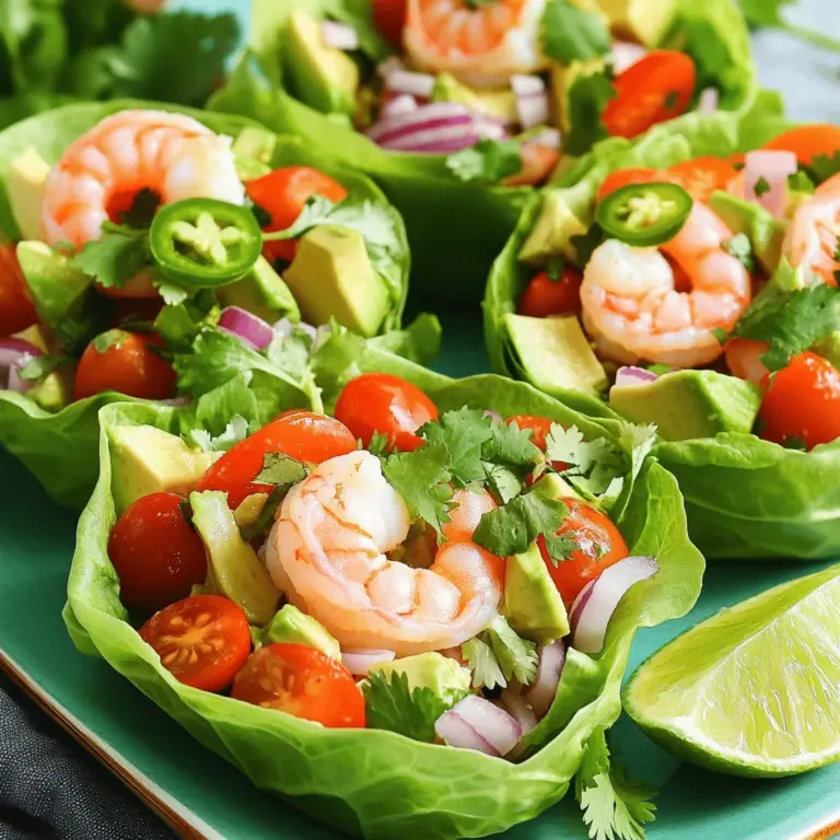 - 450 g Garnelen, geschält und entdarmt - 2 reife Avocados, gewürfelt - 250 g Cherrytomaten, halbiert - 60 g rote Zwiebel, fein gehackt Die Garnelen sind der Star des Gerichts. Sie bringen einen tollen Geschmack und viel Protein. Verwende frische oder gefrorene Garnelen. Achte darauf, dass sie gut geschält sind. Avocados geben eine cremige Textur. Wähle reife Avocados, die leicht drücken, aber nicht matschig sind. Cherrytomaten bringen Süße und Frische. Halbieren Sie sie für einen schönen Biss. Die rote Zwiebel fügt eine knackige Schärfe hinzu. Schneide sie fein, so dass der Geschmack nicht zu stark ist. - 1 Jalapeño, fein gehackt (optional für extra Schärfe) - 60 g frischer Koriander, gehackt - 2 Esslöffel Limettensaft - 1 Esslöffel Olivenöl - Salz und Pfeffer nach Geschmack - 4 große Salatblätter (Butter- oder Römersalat eignen sich gut) Die Jalapeño gibt dem Salat einen Schärfekick. Wenn du es nicht scharf magst, lasse sie weg. Frischer Koriander bringt ein tolles Aroma. Limettensaft und Olivenöl verleihen Frische und Tiefe. Vergiss nicht, mit Salz und Pfeffer abzuschmecken. Die Salatblätter sind die Tassen für die Füllung. Wähle große Blätter, die stabil sind. Diese Zutaten machen die Zesty Shrimp & Avocado Salad Cups frisch und lecker. Für die komplette Anleitung, schau dir das Full Recipe an. Um die Garnelen vorzubereiten, nehme ich die geschälten und entdarmten Garnelen. Ich spüle sie unter kaltem Wasser ab und trockne sie mit einem Küchentuch. Dies hilft bei der Zubereitung, da weniger Wasser in die Pfanne gelangt. Für die Avocados und das Gemüse schneide ich die Avocados in kleine Würfel. Ich achte darauf, die Kerne zu entfernen. Dann halbiere ich die Cherrytomaten und hacke die rote Zwiebel fein. Wenn du magst, kannst du auch die Jalapeño klein schneiden. Der Koriander muss ebenfalls gehackt werden. In einer großen Schüssel mische ich die gewürfelten Avocados, die halbierten Cherrytomaten, die rote Zwiebel, die Jalapeño und den frischen Koriander. Diese Mischung sieht nicht nur gut aus, sie schmeckt auch frisch und lebendig. Für die Garnelen nehme ich eine separate Schüssel. Ich vermische die Garnelen mit dem Olivenöl, dem Limettensaft, Salz und Pfeffer. Diese Marinade gibt den Garnelen Geschmack und macht sie zart. Jetzt erhitze ich eine beschichtete Pfanne bei mittlerer Hitze. Wenn die Pfanne heiß ist, füge ich die gewürzten Garnelen hinzu. Ich brate sie 2-3 Minuten auf jeder Seite, bis sie rosa und undurchsichtig sind. Es ist wichtig, sie nicht zu lange zu braten, da sie sonst zäh werden. Nach dem Braten lasse ich die Garnelen kurz abkühlen. Danach mische ich sie vorsichtig in die Avocadosalat-Mischung. Schließlich fülle ich jedes Salatblatt mit der Mischung. Diese Tassen sind einfach lecker und ideal für ein leichtes Mittagessen oder eine Vorspeise. Für das vollständige Rezept, schau dir [Full Recipe] an. Um perfekte Garnelen zu braten, ist die Zeit entscheidend. Braten Sie die Garnelen 2-3 Minuten pro Seite. Sie sind fertig, wenn sie rosa und undurchsichtig sind. Überbraten Sie sie nicht, sonst werden sie zäh. Ein Trick, um zarte Garnelen zu erhalten, ist das Marinieren in Limettensaft. Dies hilft, die Struktur zu lockern und den Geschmack zu intensivieren. Avocados können schnell braun werden. Um dies zu verhindern, geben Sie etwas Zitronen- oder Limettensaft auf die Schnittflächen. Lagern Sie die Avocado auch im Kühlschrank, wenn sie aufgeschnitten ist. Wählen Sie reife Avocados aus, die leicht nachgeben, wenn Sie sie drücken. Achten Sie darauf, dass die Haut glatt und ohne dunkle Flecken ist. Die Anrichtung der Salat-Tassen ist wichtig für die Optik. Stellen Sie die Tassen auf eine bunte Platte. Garnieren Sie sie mit frischem Koriander und Limettenstücken. Dies sorgt für einen schönen Kontrast und macht das Gericht einladend. Verwenden Sie auch bunte Gemüsesorten, um das Aussehen zu verbessern. So wird das Gericht nicht nur lecker, sondern sieht auch toll aus. Für das gesamte Rezept können Sie die [Full Recipe] Seite besuchen. {{image_4}} Wenn Sie eine vegane Option suchen, können Sie Tofu oder Seitan verwenden. Diese sind tolle Proteine und nehmen den Geschmack gut auf. Schneiden Sie den Tofu in kleine Würfel. Braten Sie ihn in der Pfanne, bis er goldbraun wird. Seitan ist auch eine gute Wahl. Er hat eine fleischige Textur, die viele mögen. Beide Optionen passen gut zu dem Avocadosalat. Es gibt viele Möglichkeiten, das Gemüse zu variieren. Sie können Paprika, Gurken oder Karotten hinzufügen. Diese bringen frische Farben und zusätzliche Knackigkeit. Wenn Sie eine andere Salat-Basis verwenden möchten, probieren Sie Rucola oder Spinat. Diese grünen Blätter haben einen eigenen Geschmack und machen den Salat spannend. Für mehr Schärfe können Sie verschiedene Chilis verwenden. Probieren Sie Serrano oder Habanero für eine intensivere Hitze. Achten Sie darauf, die Menge anzupassen. Es ist wichtig, die Schärfe nach Ihrem Geschmack zu wählen. Sie können auch Gewürze wie Kreuzkümmel oder Paprika hinzufügen. Diese geben dem Salat mehr Tiefe und Geschmack. Um die Reste der Zesty Shrimp & Avocado Salad Cups frisch zu halten, lege sie in einen luftdichten Behälter. Stelle sicher, dass der Behälter gut verschlossen ist. Dadurch bleibt der Geschmack erhalten und die Zutaten bleiben knackig. Lagere die Tassen im Kühlschrank. Dort bleiben sie 1 bis 2 Tage frisch. Wenn du Reste hast, die Garnelen oder Avocado enthalten, beachte, dass die Avocados schnell braun werden. Du kannst etwas Limettensaft über die Avocado geben, um die Bräunung zu verlangsamen. Wenn du die Garnelen wieder aufwärmen möchtest, gehe sanft vor. Erhitze sie in einer Pfanne bei niedriger Hitze. Füge etwas Olivenöl hinzu, um die Feuchtigkeit zu bewahren. Rühre die Garnelen vorsichtig um, damit sie gleichmäßig warm werden. Achte darauf, die Garnelen nicht zu lange zu erhitzen. Überhitzte Garnelen werden schnell trocken und zäh. Eine kurze Erwärmung reicht aus, um sie wieder lecker zu machen. Um die Zesty Shrimp & Avocado Salad Cups zu machen, folge diesen Schritten: 1. Vorbereitung: Würfle die Avocados und halbiere die Cherrytomaten. Hacke die Zwiebel und den Koriander. 2. Mischung: In einer großen Schüssel, vermenge die Avocados, Tomaten, Zwiebel, Jalapeño (optional) und Koriander. 3. Garnelen marinieren: Mische in einer separaten Schüssel die Garnelen mit Olivenöl, Limettensaft, Salz und Pfeffer. 4. Garnelen braten: Brate die Garnelen in einer Pfanne für 2-3 Minuten auf jeder Seite, bis sie rosa sind. 5. Vermengen: Lass die Garnelen kurz abkühlen und mische sie dann mit der Avocado-Mischung. 6. Servieren: Fülle die Mischung in die Salatblätter und serviere sofort. Diese Schritte führen zu einem frischen und leckeren Gericht, das ideal für jede Gelegenheit ist. Ja, du kannst die Zesty Shrimp & Avocado Salad Cups im Voraus zubereiten. Hier sind einige Tipps: - Garnelen: Du kannst die Garnelen einen Tag vorher marinieren und braten. Lagere sie in einem luftdichten Behälter im Kühlschrank. - Salat-Mischung: Bereite die Avocado-Mischung ebenfalls im Voraus zu, aber lasse die Avocados ganz bis kurz vor dem Servieren. Das verhindert, dass sie braun werden. - Lagerung: Bewahre die Garnelen und die Avocado-Mischung getrennt im Kühlschrank auf. Mische sie erst kurz vor dem Servieren. Durch diese Schritte bleibt dein Gericht frisch und schmackhaft. Du kannst die Zesty Shrimp & Avocado Salad Cups leicht anpassen: - Gemüse: Füge andere Gemüsesorten hinzu, wie Paprika oder Gurke, für mehr Crunch. - Proteine: Ersetze die Garnelen durch Hähnchen oder Tofu für eine andere Proteinquelle. - Gewürze: Experimentiere mit verschiedenen Gewürzen oder Saucen. Füge mehr Jalapeño für extra Schärfe hinzu oder verwende eine Knoblauchsoße, um den Geschmack zu variieren. Diese Anpassungen helfen dir, das Rezept nach deinem Geschmack zu gestalten. Diese Anleitung zu Zesty Shrimp & Avocado Salad Cups zeigt, wie man frische Zutaten kombiniert. Du lernst, wie du Garnelen zubereitest und Avocados frisch hältst. Unsere Tipps helfen dir, perfekte Salat-Tassen zu kreieren. Ganz gleich, ob du vegane Alternativen oder schärfere Variationen bevorzugst, es gibt viele Möglichkeiten. Mach dir keine Sorgen um die Reste; wir bieten einfache Lagerungshinweise. Mache diesen Salat zum Hit bei jedem Anlass! Vertrauen in die Zubereitung bringt dir Freude am Kochen und beim Genießen!