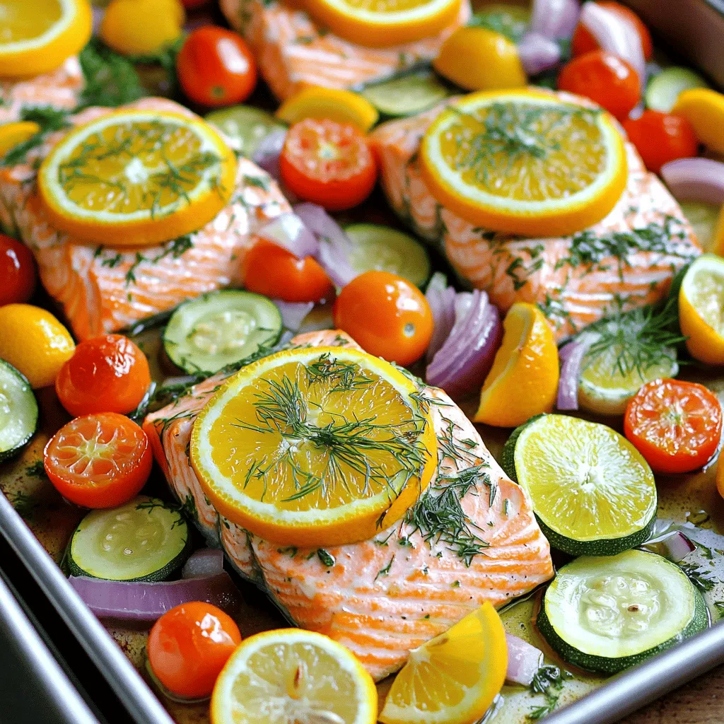 - 4 Lachsfilets (je 170 g) - 2 Orangen, eine in Runden geschnitten und eine ausgepresst - 1 Zitrone, in Runden geschnitten - 1 Limette, in Runden geschnitten - 1 Tasse Kirschtomaten, halbiert - 1 Zucchini, in Scheiben geschnitten - 1 rote Zwiebel, in Spalten geschnitten Die Hauptzutaten für das Gericht sind frisch und gesund. Lachs ist reich an Omega-3-Fettsäuren. Zitrusfrüchte bringen einen tollen Geschmack und viel Vitamin C. Das Gemüse sorgt für eine schöne Textur und Farbe. - 3 Esslöffel Olivenöl - 2 Esslöffel frische Petersilie, gehackt - 1 Esslöffel frischer Dill, gehackt - 2 Knoblauchzehen, fein gehackt - Salz und Pfeffer nach Geschmack Die Gewürze und Öle sind entscheidend für den Geschmack. Olivenöl gibt der Marinade eine fruchtige Note. Die frischen Kräuter bringen Aroma und Frische. Knoblauch fügt Tiefe hinzu, während Salz und Pfeffer alles abrunden. Diese Mischung macht das Gericht besonders lecker und einfach. Für das vollständige Rezept schauen Sie bitte hier: [Full Recipe]. Heize deinen Ofen auf 200°C vor. Dies sorgt dafür, dass der Lachs gleichmäßig gart. Lege ein Backblech mit Backpapier aus. Das erleichtert die Reinigung später. Jetzt kommst du zur Marinade. Nimm eine kleine Schüssel. Vermische dort 3 Esslöffel Olivenöl, den Saft einer ausgepressten Orange, und zwei fein gehackte Knoblauchzehen. Füge 2 Esslöffel gehackte Petersilie und 1 Esslöffel Dill hinzu. Würze die Mischung mit Salz und Pfeffer. Lege die Lachsfilets auf eine Seite des Backblechs. Gieße die Hälfte der Marinade über den Lachs. Achte darauf, dass die Filets gut bedeckt sind. Auf die andere Seite des Backblechs kommen die Gemüsestücke. Ordne die halbierten Kirschtomaten, Zucchinischeiben und Zwiebelspalten an. Träufle die restliche Marinade über das Gemüse. Mische das Gemüse leicht, damit alles gut bedeckt ist. Lage die Zitrusfrüchte (Orange, Zitrone, Limette) über den Lachs und das Gemüse. Dies gibt zusätzlichen Geschmack und sieht schön aus. Schiebe das Blech in den vorgeheizten Ofen. Backe alles für 15-20 Minuten. Der Lachs ist fertig, wenn er sich leicht mit einer Gabel zerteilen lässt. Das Gemüse sollte zart sein. Wenn die Zeit um ist, nimm das Blech vorsichtig heraus. Lass den Lachs und das Gemüse einige Minuten ruhen, bevor du servierst. Um Lachs perfekt zu marinieren, beginne mit einer einfachen Mischung. Mische Olivenöl, frisch gepressten Saft und Gewürze in einer Schüssel. Diese Marinade sorgt für Geschmack und Feuchtigkeit. Achte darauf, die Lachsfilets gut zu überziehen, damit sie saftig bleiben. Um Trockenheit zu vermeiden, backe den Lachs nicht zu lange. Die ideale Garzeit beträgt 15 bis 20 Minuten bei 200°C. Du erkennst, dass der Lachs fertig ist, wenn er sich leicht mit einer Gabel zerteilen lässt. Zu langes Garen macht den Lachs trocken und zäh. Die Garzeit für das Gemüse sollte auf die Art des Gemüses abgestimmt werden. Kirschtomaten und Zucchini brauchen etwa 15 bis 20 Minuten. Rote Zwiebeln können etwas länger benötigen, aber sie werden weich und süß. Achte darauf, das Gemüse gleichmäßig auf dem Blech zu verteilen. So garen sie alle gleichmäßig. Wenn du knackigere Texturen bevorzugst, reduziere die Garzeit um ein paar Minuten. Du kannst das Gemüse auch kurz vor dem Ende der Backzeit hinzufügen, um eine frischere Konsistenz zu erhalten. Das Anrichten direkt vom Blech hat seinen eigenen Charme. Es sieht rustikal und einladend aus. Du kannst die Lachsfilets und das Gemüse einfach auf dem Tisch servieren. Für eine schönere Präsentation kannst du die Portionen auf individuellen Tellern anrichten. Verwende frische Kräuter wie Petersilie oder Dill als Garnitur. Eine Scheibe Zitrusfrucht bringt Farbe und einen zusätzlichen Frischekick. Für das vollständige Rezept schaue dir die Blechpfanne Zitrus-Kräuter-Lachs an. {{image_4}} Ich liebe es, mit verschiedenen Fischen zu experimentieren. Wenn du keinen Lachs magst, probiere Forelle oder Kabeljau. Beides hat einen feinen Geschmack. Gemüse ist auch flexibel. Zucchini und Kirschtomaten sind toll, aber du kannst auch Brokkoli, Paprika oder Spargel verwenden. Diese Gemüse bringen verschiedene Aromen und Farben ins Gericht. Die Marinade macht den Unterschied. Eine asiatische Marinade kann sehr lecker sein. Nutze Sojasauce, Ingwer und Sesamöl. Diese Zutaten verleihen dem Fisch einen besonderen Kick. Eine mediterrane Marinade ist einfach. Mische Olivenöl, Zitronensaft, Oregano und Thymian. Diese Aromen passen perfekt zu Lachs und bringen frische Noten. Für eine Low-Carb-Option lass die Zucchini weg. Füge stattdessen mehr grünes Gemüse hinzu. Spinat oder Grünkohl sind gute Wahl. Wenn du glutenfrei essen musst, achte darauf, dass die Marinade keine Sojasauce enthält. Nutze einfach die vorgeschlagenen Zutaten aus dem Full Recipe. So bleibt alles lecker und sicher für deine Diät. Wenn Sie Reste von Ihrem Blechpfannen-Zitrus-Kräuter-Lachs haben, lagern Sie diese richtig. Zuerst lassen Sie das Gericht auf Raumtemperatur abkühlen. Danach legen Sie die Reste in einen luftdichten Behälter. Im Kühlschrank bleiben sie bis zu drei Tage frisch. Denken Sie daran, die Reste nicht länger liegen zu lassen. So bleibt der Geschmack gut und die Qualität hoch. Das Einfrieren ist eine tolle Option für längere Lagerung. Teilen Sie den Lachs und das Gemüse in Portionen auf. Wickeln Sie jede Portion in Frischhaltefolie, dann in Alufolie. So verhindern Sie Frostschäden. Sie können die Portionen bis zu drei Monate im Gefrierfach aufbewahren. Denken Sie daran, die Gefrierbeutel zu beschriften. So wissen Sie immer, was drin ist. Um den Lachs saftig aufzuwärmen, verwenden Sie den Ofen. Heizen Sie den Ofen auf 180°C vor. Legen Sie den Lachs und das Gemüse auf ein Backblech. Decken Sie es mit Alufolie ab, um Feuchtigkeit zu halten. Erwärmen Sie das Gericht für etwa 10-15 Minuten. So bleibt der Lachs zart und das Gemüse knackig. Vermeiden Sie die Mikrowelle, da sie das Gericht austrocknen kann. Ich empfehle, den Lachs bis zu drei Tage im Kühlschrank aufzubewahren. Lagern Sie ihn in einem luftdichten Behälter. So bleibt der Lachs frisch und lecker. Achten Sie darauf, ihn nicht zu lange stehen zu lassen, um den besten Geschmack zu genießen. Ja, Grillen ist eine tolle Option! Sie können die Lachsfilets direkt auf den Grill legen. Verwenden Sie eine Grillmatte oder Folie, um ein Ankleben zu vermeiden. Passen Sie die Grillzeit an. Grillen Sie den Lachs etwa 6-8 Minuten pro Seite. Achten Sie darauf, dass der Lachs leicht flockig wird. Wenn Sie mehr Portionen benötigen, erhöhen Sie die Zutaten einfach. Für vier Lachsfilets ist das Rezept perfekt. Bei mehr als vier Filets, erhöhen Sie die Marinade und das Gemüse. Die Garzeit bleibt gleich, solange der Lachs gleichmäßig auf dem Blech verteilt ist. Dieses Gericht ist voller gesunder Zutaten. Lachs enthält Omega-3-Fettsäuren, die gut für das Herz sind. Zitrusfrüchte bringen Vitamine, die das Immunsystem stärken. Gemüse wie Zucchini und Tomaten sind reich an Ballaststoffen und Antioxidantien. Zusammen bieten sie eine gesunde und nahrhafte Mahlzeit. Das Rezept für Blechpfannen-Zitrus-Kräuter-Lachs ist einfach und lecker. Mit frischem Lachs, knackigem Gemüse und aromatischen Gewürzen zaubert man schnell ein gesundes Gericht. Die Schritte sind klar und leicht verständlich. Mit Tipps zur Aufbewahrung und Variationen bleibt das Kochen abwechslungsreich. Nutze die Ideen und passe das Rezept nach deinem Geschmack an. So wirst du immer wieder neue Gaumenfreuden entdecken. Gutes Gelingen und viel Genuss beim Nachkochen!