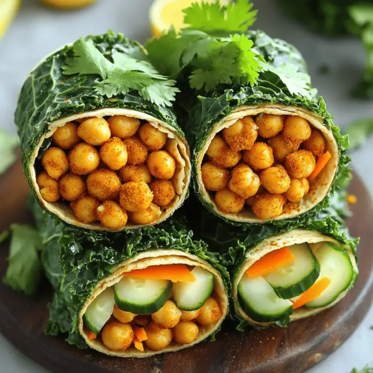 - 1 Dose (450 g) Kichererbsen, abgetropft und abgespült - 2 Tassen Grünkohl, grob gehackt - 4 große Tortillas (Vollkorn oder Spinat) Die Kichererbsen sind der Star in diesen Wraps. Sie sind nahrhaft und machen die Wraps sättigend. Grünkohl bringt eine tolle Farbe und viele Vitamine. Die Tortillas halten alles zusammen und machen das Essen einfach. - 1 Esslöffel Olivenöl - 1 Teelöffel geräuchertes Paprikapulver - 1 Teelöffel Knoblauchpulver - 1/2 Teelöffel Kreuzkümmel - Salz und Pfeffer nach Geschmack Die Gewürze geben den Wraps einen tollen Geschmack. Olivenöl hilft, alles gut zu vermischen und die Kichererbsen knusprig zu machen. Geräuchertes Paprikapulver bringt ein rauchiges Aroma, das die Wraps besonders macht. - 1 mittelgroße Karotte, gerieben - 1/2 Gurke, dünn geschnitten - Frischer Koriander oder Petersilie zur Garnitur Karotten und Gurken bringen Frische und Crunch. Sie machen die Wraps nicht nur lecker, sondern auch bunt. Ein wenig frischer Koriander oder Petersilie als Garnitur gibt zusätzlichen Geschmack und sieht toll aus. Für das vollständige Rezept mit allen Details, schau dir das Full Recipe an. - Ofen vorheizen: Heize deinen Ofen auf 200 °C vor. So werden die Kichererbsen schön knusprig. - Kichererbsen marinieren: Nimm eine Schüssel und fülle sie mit abgetropften Kichererbsen. Füge Olivenöl, geräuchertes Paprikapulver, Knoblauchpulver, Kreuzkümmel, Salz und Pfeffer hinzu. Mische alles gut, damit die Kichererbsen gleichmäßig bedeckt sind. - Grünkohl massieren: Nimm eine separate Schüssel und lege die gehackten Grünkohlblätter hinein. Streue eine Prise Salz darüber und massiere den Grünkohl für 1-2 Minuten. Er wird weich und geschmackvoll. - Textur verbessern: Durch das Massieren wird der Grünkohl zart und hat eine bessere Textur. So passt er perfekt zu den Kichererbsen in deinem Wrap. - Hummus auftragen: Nimm eine Tortilla und streiche eine großzügige Menge Hummus darauf. Das gibt zusätzlichen Geschmack und hält die Füllung zusammen. - Füllung schichten und Wraps rollen: Lege den massierten Grünkohl, die knusprigen Kichererbsen, die geriebene Karotte und die Gurke gleichmäßig auf den Hummus. Rolle die Tortilla fest auf. Klappe die Seiten ein, damit nichts herausfällt. Du kannst die Wraps dann in der Mitte durchschneiden. Garniere sie mit frischem Koriander oder Petersilie. Für das vollständige Rezept schaue dir die [Full Recipe] an. Um die Kichererbsen knusprig zu bekommen, gibt es ein paar Tricks. Zuerst sollten Sie die Kichererbsen gut abtropfen lassen und trocken tupfen. Feuchtigkeit macht sie weich. Dann mischen Sie sie mit Olivenöl und Gewürzen. Achten Sie darauf, dass alle Kichererbsen gleichmäßig bedeckt sind. Die Backzeit ist wichtig. Backen Sie die Kichererbsen bei 200 °C für 20-25 Minuten. Schütteln Sie das Blech in der Mitte der Backzeit. So werden sie gleichmäßig knusprig. Um den Grünkohl optimal vorzubereiten, massieren Sie ihn. Nehmen Sie eine Schüssel und fügen Sie eine Prise Salz hinzu. Massieren Sie die Blätter 1-2 Minuten lang. Das hilft, den Grünkohl zart und schmackhaft zu machen. Für mehr Geschmack können Sie verschiedene Gewürze hinzufügen. Zitronensaft oder Essig verstärken den Geschmack. Experimentieren Sie mit verschiedenen Gewürzen, um Ihre eigene Note zu finden. Das Rollen der Wraps ist einfach, wenn Sie die richtigen Techniken kennen. Streichen Sie zuerst Hummus auf die Tortilla. Dann fügen Sie die Füllung hinzu. Falten Sie die Seiten der Tortilla nach innen, bevor Sie sie aufrollen. Um ein Auslaufen zu verhindern, rollen Sie die Wraps fest. Wenn Sie die Wraps in der Mitte durchschneiden, kommt die Füllung nicht heraus. Verwenden Sie einen Zahnstocher, um die Wraps zu sichern, falls nötig. Für die vollständige Anleitung, schauen Sie sich das [Full Recipe] an! {{image_4}} Für die Tortillas gibt es viele leckere Möglichkeiten. Du kannst Vollkorn- oder Spinat-Tortillas wählen. Vollkorn-Tortillas bieten mehr Ballaststoffe. Spinat-Tortillas bringen eine schöne grüne Farbe. Beide sind nahrhaft und machen satt. Wenn du glutenfrei essen möchtest, gibt es tolle Alternativen. Reis- oder Mais-Tortillas sind großartig. Sie sind leicht und haben einen milden Geschmack. Probiere auch Linsen- oder Kichererbsen-Tortillas aus. Diese sind proteinreich und machen deine Wraps noch gesünder. Die Füllung der Wraps kann ganz nach deinem Geschmack variieren. Du kannst mehr Gemüse hinzufügen, um die Nährstoffe zu steigern. Paprika, Zucchini oder Avocado passen gut dazu. Diese Gemüse bringen Farbe und Frische. Du möchtest mehr Protein? Füge Quinoa, Tofu oder Hähnchen hinzu. Diese Zutaten machen die Wraps sättigender. So bist du auch nach dem Essen zufrieden. Dips und Dressings machen die Wraps noch besser. Hummus ist ein Klassiker. Du kannst auch Joghurt oder eine Avocado-Sauce ausprobieren. Diese bringen Cremigkeit und Geschmack. Wenn du eigene Dressings machen willst, ist das einfach. Mische Olivenöl, Zitronensaft und Gewürze. So hast du ein frisches Dressing für deine Wraps. Experimentiere und finde deinen perfekten Geschmack. Für das vollständige Rezept schaue dir den Link zu den Crispy Kichererbsen- und Grünkohl-Wraps an. Um die Wraps frisch zu halten, lege sie in eine luftdichte Box. Stelle sicher, dass sie gut verschlossen ist. So bleiben die Wraps für ein paar Tage lecker. Kühlschranklagerung ist am besten. Du kannst auch ein feuchtes Küchentuch um die Wraps wickeln. So trocknen sie nicht aus. Tipps für frische Wraps: - Wickel die Wraps in Folie, bevor du sie in die Box legst. - Lagere die Füllungen separat, um die Knusprigkeit zu bewahren. Wenn du Zeit sparen willst, kannst du die Füllungen einfrieren. Die Kichererbsen und der Grünkohl eignen sich hervorragend dafür. Bereite die Füllungen vor und packe sie in Gefrierbeutel. So kannst du sie schnell nutzen, wenn du Lust auf Wraps hast. Meal Prep Tipps: - Mach eine große Portion und teile sie auf. - So hast du immer eine gesunde Option bereit. Achte auf die Frische der Zutaten. Wenn die Kichererbsen oder der Grünkohl einen merkwürdigen Geruch haben, sind sie abgelaufen. Es ist wichtig, die Wraps gut zu lagern, damit sie nicht schlecht werden. Wie lange die Wraps frisch bleiben: - Im Kühlschrank bleiben sie bis zu drei Tage frisch. - Wenn du sie einfrierst, sind sie bis zu einem Monat haltbar. Es dauert etwa 20 bis 25 Minuten. Sie sollten die Kichererbsen bei 200 °C backen. Schütteln Sie das Blech zur Hälfte der Zeit. So werden sie gleichmäßig knusprig. Wenn Sie die Kichererbsen goldbraun sehen, sind sie bereit. Achten Sie darauf, sie nicht zu lange zu backen, damit sie nicht verbrennen. Ja, Sie können viele Gemüse verwenden. Paprika, Zucchini oder Spinat passen gut. Verwenden Sie saisonales Gemüse, das Sie mögen. Schneiden Sie das Gemüse klein, damit es gut in den Wrap passt. Experimentieren Sie mit verschiedenen Kombinationen. Das macht das Gericht interessanter und bunter. Ja, das Rezept ist vegan. Es enthält keine tierischen Produkte. Die Kichererbsen und der Grünkohl sind pflanzlich. Hummus ist ebenfalls vegan, solange er ohne tierische Zutaten ist. Dies macht den Wrap zu einer guten Wahl für vegane Ernährung. Um die Wraps gesund zu halten, verwenden Sie frische Zutaten. Wählen Sie Vollkorn- oder Spinat-Tortillas für mehr Ballaststoffe. Achten Sie auf die Menge an Öl und Gewürzen. Reduzieren Sie zusätzliches Salz und Zucker. Fügen Sie mehr Gemüse hinzu, um Nährstoffe zu erhöhen. So bleiben die Wraps lecker und gesund. Zu den Wraps passen viele Beilagen. Ein frischer Salat ist eine gute Wahl. Auch eine leichte Suppe passt gut. Sie können auch frisches Obst wie Äpfel oder Trauben servieren. Dips wie Guacamole oder ein leichter Joghurtdip sind ebenfalls lecker. Diese Beilagen ergänzen den Geschmack der Wraps perfekt. Wraps mit Kichererbsen und Grünkohl sind ein leckeres und gesundes Gericht. Wir haben die Hauptzutaten wie Kichererbsen, Grünkohl und frische Gemüse besprochen. Die Schritt-für-Schritt-Anleitung hilft dir, perfekte Wraps zu erstellen. Nutze unsere Tipps für knusprige Kichererbsen und das richtige Rollen der Wraps. Du kannst auch verschiedene Tortillas und Füllungsvarianten ausprobieren. Denk daran, die Wraps gut zu lagern und frisch zu halten. Diese gesunden Wraps sind vielseitig und machen Spaß!