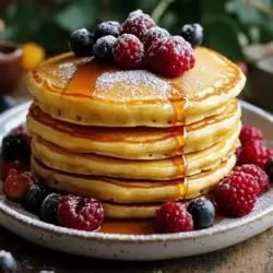 Um den perfekten Fluffy Pancake Stack zu machen, brauchst du einige grundlegende Zutaten. Diese sind: - 1 Tasse Allzweckmehl - 2 Esslöffel Zucker - 1 Teelöffel Backpulver - 1/2 Teelöffel Natron - 1/4 Teelöffel Salz - 1 Tasse Buttermilch oder 1 Tasse Milch mit 1 Esslöffel Essig - 1 großes Ei - 2 Esslöffel geschmolzene Butter - 1 Teelöffel Vanilleextrakt Diese Zutaten sind wichtig, um den fluffigen Teig zu erzeugen. Das Mehl gibt Struktur, während die Buttermilch für Geschmack sorgt. Um die beste Textur zu erreichen, achte darauf, frische Zutaten zu verwenden. Hier sind einige Tipps: - Nutze frische Buttermilch für mehr Geschmack. - Verwende Raumtemperatur-Eier für eine bessere Teigkonsistenz. - Achte darauf, das Mehl nicht zu stark zu mischen. Klumpen sind okay. Diese kleinen Tipps können einen großen Unterschied in der Textur der Pancakes machen. Fluffige Pancakes sind das Ziel! Die besten Pancakes kommen oft mit leckeren Toppings. Hier sind einige Ideen: - Frische Beeren, wie Erdbeeren oder Blaubeeren - Ahornsirup für süßen Geschmack - Schlagsahne für eine cremige Note - Schokoladenstückchen für eine süße Überraschung Diese Toppings machen deine Pancakes noch besser. Du kannst sie nach deinem Geschmack anpassen. Experimentiere mit verschiedenen Kombinationen! Zuerst nimmst du eine große Rührschüssel. Füge das Allzweckmehl, den Zucker, das Backpulver, das Natron und das Salz hinzu. Mische alles gut mit einem Schneebesen. So stellst du sicher, dass sich die trockenen Zutaten gleichmäßig verteilen. Diese Mischung sorgt für fluffige Pancakes. Jetzt ist es Zeit für die feuchten Zutaten. Nimm eine separate Schüssel. Gib die Buttermilch, das Ei, die geschmolzene Butter und den Vanilleextrakt hinein. Rühre alles gut mit einem Schneebesen. Die Mischung sollte glatt und cremig sein. Gieße nun die feuchten Zutaten in die Schüssel mit den trockenen Zutaten. Rühre nur so lange, bis alles vermischt ist. Es ist in Ordnung, wenn noch kleine Klümpchen vorhanden sind. Lass den Teig für etwa 5 Minuten ruhen. Dies hilft den Pancakes, noch luftiger zu werden. Erhitze eine antihaftbeschichtete Pfanne auf mittlerer Hitze. Füge etwas Butter hinzu, um die Pfanne zu beschichten. Gieße etwa 1/4 Tasse Teig für jeden Pancake in die Pfanne. Warte, bis sich Blasen auf der Oberfläche bilden, das dauert etwa 2-3 Minuten. Wende den Pancake vorsichtig und brate ihn auf der anderen Seite für weitere 2-3 Minuten. Die Pancakes sollten goldbraun sein. Lege sie auf einen warmen Teller und decke sie mit einem Küchentuch ab. Staple sie auf einer Servierplatte und garnieren sie nach Wunsch mit frischen Beeren oder Sirup. Um fluffige Pancakes zu machen, ist es wichtig, den Teig nicht zu übermixen. Wenn du die feuchten und trockenen Zutaten vermischst, rühre nur, bis alles verbunden ist. Ein paar Klümpchen sind kein Problem. Diese Klümpchen helfen, die Pancakes locker zu machen. Lass den Teig auch ruhen. Fünf Minuten reichen, um die Zutaten zu entspannen. Ein häufiger Fehler ist es, den Teig zu lange zu rühren. Das führt zu dichten Pancakes. Ein weiterer Fehler ist, die Pfanne zu heiß zu machen. Wenn die Temperatur zu hoch ist, verbrennen die Pancakes außen, während sie innen roh bleiben. Achte darauf, die Hitze auf mittlerer Stufe zu halten. Die richtige Temperatur ist der Schlüssel. Du willst eine mittlere Hitze. Wenn du Wasser auf die Pfanne spritzt und es sofort zischt, ist sie bereit. Füge etwas Butter hinzu und warte, bis sie schäumt. Dann ist es Zeit, den Teig in die Pfanne zu geben. So bekommst du goldbraune und fluffige Pancakes. {{image_4}} Du kannst viele Geschmäcker zu deinem Pancake-Stapel bringen. Zum Beispiel, füge Zimt und Muskatnuss für eine warme Note hinzu. Oder mische in den Teig ein paar Esslöffel Kakao für schokoladige Pancakes. Wenn du Obst magst, probiere pürierte Bananen oder geriebene Äpfel. Diese Zutaten machen deine Pancakes noch leckerer und interessanter. Die Toppings sind der Spaß an den Pancakes. Du kannst frische Beeren, wie Erdbeeren oder Himbeeren, oben drauflegen. Ahornsirup ist ein Klassiker, aber probiere auch Honig oder Marmelade. Für einen besonderen Kick, füge Nüsse oder Schokoladenstückchen hinzu. Diese Toppings geben deinen Pancakes mehr Farbe und Geschmack. Für glutenfreie Pancakes benutze einfach glutenfreies Mehl. Das schmeckt genauso gut! Für vegane Pancakes ersetze das Ei mit einer Banane oder Apfelmus. Statt Buttermilch kannst du Mandel- oder Hafermilch verwenden. So bekommst du leckere Pancakes, die für jeden geeignet sind. Die Vielfalt macht Spaß und jeder kann mitessen! Wenn du Pancakes übrig hast, lass sie zuerst abkühlen. Lege sie dann in einen luftdichten Behälter. Du kannst auch Schichten von Backpapier zwischen die Pancakes legen. So kleben sie nicht zusammen. Lagere sie im Kühlschrank für bis zu drei Tage. Dies hilft, ihre Frische zu bewahren und sie schnell wieder zu genießen. Um Pancakes aufzuwärmen, benutze eine Pfanne oder die Mikrowelle. In der Pfanne kannst du sie bei niedriger Hitze für ein paar Minuten erwärmen. Dies gibt ihnen eine schöne, warme Textur. Wenn du die Mikrowelle verwendest, lege die Pancakes auf einen Teller und decke sie mit einem feuchten Papiertuch ab. Erwärme sie für 20 bis 30 Sekunden. So bleiben sie fluffig und lecker. Wenn du Pancakes im Voraus machen möchtest, kannst du sie auch einfrieren. Lass sie abkühlen und lege sie in einen luftdichten Behälter oder einen Gefrierbeutel. Du kannst auch Schichten von Backpapier verwenden. So bleiben sie getrennt. Im Gefrierfach halten sie bis zu zwei Monate. Wenn du bereit bist, sie zu essen, taue sie einfach im Kühlschrank auf oder erwärme sie direkt in der Mikrowelle. So hast du immer einen schnellen Snack parat! Um perfekte Pancakes zu machen, achte auf die Mischung der Zutaten. Mische die trockenen und feuchten Zutaten separat. Rühre sie dann sanft zusammen. Lasse den Teig 5 Minuten ruhen. Dies gibt den Zutaten Zeit, zu reagieren. Außerdem sollten die Pfanne und das Öl heiß sein, bevor du den Teig hinzufügst. Pancakes werden nicht fluffig, wenn du den Teig zu lange rührst. Das kann Gluten aktivieren und die Pancakes hart machen. Außerdem kann ein falsches Verhältnis von Backpulver oder Natron das Ergebnis beeinflussen. Achte auch darauf, frische Zutaten zu verwenden. Wenn du keine Buttermilch hast, kannst du Milch mit Essig ersetzen. Füge 1 Esslöffel Essig zu 1 Tasse Milch hinzu. Lass die Mischung 5 Minuten ruhen. Du kannst auch Joghurt oder Sauerrahm verwenden, um einen ähnlichen Effekt zu erzielen. Ja, du kannst den Teig im Voraus zubereiten. Stelle ihn in den Kühlschrank für bis zu 24 Stunden. Rühre ihn vor dem Braten erneut kurz durch. Beachte, dass der Teig nach einer langen Ruhezeit dicker sein kann. Du kannst etwas Milch hinzufügen, um die Konsistenz zu verbessern. Das Rezept ergibt ungefähr 8 Pancakes. Das reicht für etwa 4 Portionen. Wenn du mehr brauchst, kannst du die Menge einfach verdoppeln. Achte darauf, die Zutaten entsprechend anzupassen. Fluffige Pancakes sind einfach zuzubereiten. Wir haben die besten Zutaten und Tipps durchgenommen. Du hast gelernt, wie man den Teig richtig zubereitet und brät. Variationen für jeden Geschmack öffnen neue Möglichkeiten. Die richtige Lagerung sorgt dafür, dass deine Pancakes frisch bleiben. Mit diesen Ratschlägen sind perfekte Pancakes nur einen Schritt entfernt. Wende sie an, und genieße köstliche Ergebnisse!
