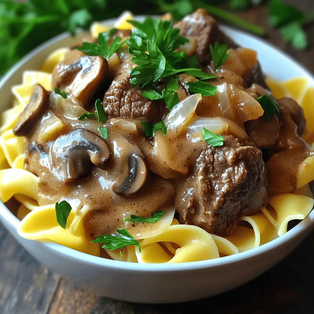 Für ein köstliches Rindfleisch Stroganoff benötige ich einige wichtige Zutaten. Hier sind sie: - 680 g Rinderschulterbraten, in 2,5 cm große Stücke geschnitten - 2 Esslöffel Olivenöl - 1 mittelgroße Zwiebel, fein gehackt - 2 Knoblauchzehen, gehackt - 225 g Champignons, in Scheiben geschnitten (am besten Cremini) - 500 ml Rinderbrühe - 1 Esslöffel Worcestershire-Sauce - 1 Teelöffel Dijon-Senf - 1 Teelöffel geräucherter Paprika - Salz und Pfeffer nach Geschmack Die Gewürze machen den Geschmack aus. Hier sind die zusätzlichen Zutaten: - 240 ml Schmand - 2 Esslöffel Weizenmehl (optional, zum Andicken) - Frische Petersilie, gehackt (zum Garnieren) - Eiernudeln oder Reis (zum Servieren) Wenn du keine Rinderschulter hast, kannst du auch Rinderhackfleisch verwenden. Das spart Zeit. Anstelle von Schmand kannst du saure Sahne nehmen. Für die Vegetarier unter uns, probiere seitan oder Tofu. Diese Alternativen machen das Gericht ebenfalls lecker und sättigend. Wenn du mehr wissen möchtest, schau dir das [Full Recipe] an. Zuerst schneide das Rindfleisch in 2,5 cm große Stücke. Ich benutze Rinderschulterbraten, weil er zart und saftig wird. Erhitze dann 2 Esslöffel Olivenöl in einer großen Pfanne. Lege die Fleischstücke hinein. Brate sie für etwa 5-7 Minuten an, bis sie schön gebräunt sind. Dies gibt dem Gericht mehr Geschmack. Übertrage das angebratene Rindfleisch in den Slow Cooker. Jetzt kommt der spannende Teil. In der gleichen Pfanne brate eine fein gehackte Zwiebel für 3-4 Minuten. Die Zwiebel wird weich und süß. Dann füge 2 gehackte Knoblauchzehen und 225 g geschnittene Champignons hinzu. Brate alles zusammen für weitere 3 Minuten. Die Pilze werden ihre Flüssigkeit freigeben und die Aromen verbinden sich. Sobald die Aromaten fertig sind, gieße sie über das Rindfleisch im Slow Cooker. Füge 500 ml Rinderbrühe, 1 Esslöffel Worcestershire-Sauce, 1 Teelöffel Dijon-Senf, 1 Teelöffel geräucherten Paprika, Salz und Pfeffer nach Geschmack hinzu. Rühre alles gut um, damit sich die Zutaten vermischen. Schließe den Deckel. Koche das Gericht bei niedriger Temperatur für 6-8 Stunden oder bei hoher Temperatur für 3-4 Stunden. Das Rindfleisch wird zart und lecker sein. Etwa 30 Minuten vor dem Servieren, falls du eine dickere Sauce möchtest, mische 2 Esslöffel Weizenmehl mit 60 ml Wasser. Rühre diese Mischung in den Slow Cooker ein. Dieses Schritt ist optional, aber es macht die Sauce cremiger. In den letzten 15 Minuten der Kochzeit füge 240 ml Schmand hinzu und rühre gut um. Schmecke das Gericht ab und füge bei Bedarf mehr Salz und Pfeffer hinzu. So einfach ist es! Du kannst das fertige Gericht über Eiernudeln oder Reis servieren. Garnieren mit frisch gehackter Petersilie macht es noch schöner. Einige Fehler können den Geschmack Ihres Rindfleisch Stroganoff ruinieren. Hier sind Tipps, um das zu vermeiden: - Rindfleisch nicht anbraten: Das Anbraten gibt dem Fleisch Geschmack. Lassen Sie das nicht aus. - Zu viel Wasser verwenden: Zu viel Flüssigkeit macht die Sauce wässrig. Halten Sie sich an die Mengen im Rezept. - Zwiebeln nicht genug braten: Zwiebeln bringen Süße. Braten Sie sie bis sie weich sind. Die Sauce sollte cremig und reichhaltig sein. Hier sind einige Tricks: - Schmand am Ende hinzufügen: Geben Sie den Schmand erst kurz vor dem Servieren hinzu. So bleibt die Sauce cremig. - Weizenmehl für Dicke: Wenn Sie eine dickere Sauce mögen, fügen Sie Weizenmehl hinzu. Rühren Sie es mit Wasser ein, bevor Sie es in den Slow Cooker geben. - Kochzeit anpassen: Längeres Kochen macht das Fleisch zart, aber die Sauce kann dünner werden. Achten Sie darauf. Möchten Sie das Rezept nach Ihrem Geschmack anpassen? Hier sind einige Ideen: - Gewürze ändern: Fügen Sie mehr Paprika oder Knoblauch hinzu. So können Sie den Geschmack intensivieren. - Gemüse hinzufügen: Mögen Sie Gemüse? Fügen Sie Karotten oder Erbsen hinzu. Sie bringen zusätzliche Farbe und Nährstoffe. - Beilagen variieren: Servieren Sie den Stroganoff mit Reis, Nudeln oder sogar Kartoffeln. Jeder hat unterschiedliche Vorlieben. Für weitere Tipps und die genauen Schritte schauen Sie sich das Full Recipe an. {{image_4}} Wenn Sie eine vegetarische oder vegane Variante von Beef Stroganoff wünschen, können Sie die Rindfleischstücke durch Pilze ersetzen. Champignons oder Austernpilze sind hier die besten Optionen. Diese Pilze geben viel Geschmack und Textur. Verwenden Sie statt Schmand pflanzliche Alternativen, wie Soja- oder Kokosjoghurt. Auch vegane Brühe sorgt für den richtigen Geschmack. So wird Ihr Gericht fleischfrei und bleibt dennoch köstlich. Sie können auch andere Fleischsorten verwenden. Hühnchen oder Pute sind gute Alternativen. Schneiden Sie das Fleisch in kleine Stücke und braten Sie es wie im Originalrezept an. Für eine exotische Note probieren Sie Lamm oder Wild. Diese Fleischsorten bringen einen neuen Geschmack in das Gericht. Achten Sie darauf, die Garzeit anzupassen, da verschiedene Fleischsorten unterschiedlich schnell garen. Eiernudeln sind die klassische Beilage, aber Sie können auch Reis oder Kartoffelpüree verwenden. Beides passt gut zu dieser cremigen Sauce. Für etwas mehr Frische können Sie einen einfachen grünen Salat servieren. Auch gedünstetes Gemüse ist eine gute Wahl. Es bringt Farbe auf den Tisch und ergänzt das Gericht perfekt. Experimentieren Sie mit verschiedenen Beilagen, um Ihr Abendessen interessanter zu gestalten. Um Rindfleisch Stroganoff frisch zu halten, lagern Sie es in einem luftdichten Behälter. Stellen Sie sicher, dass der Behälter gut verschlossen ist. So bleibt das Gericht für 3-4 Tage im Kühlschrank genießbar. Wenn Sie Reste haben, lassen Sie sie zuerst abkühlen. Danach können Sie sie sicher verpacken. Rindfleisch Stroganoff lässt sich auch gut einfrieren. Portionieren Sie das Gericht in luftdichte Behälter oder Gefrierbeutel. Es bleibt bis zu 3 Monate im Gefrierschrank frisch. Zum Auftauen legen Sie den Behälter einfach in den Kühlschrank. Lassen Sie es über Nacht auftauen. Wenn es vollständig aufgetaut ist, können Sie es aufwärmen. Um Rindfleisch Stroganoff aufzuwärmen, verwenden Sie entweder die Mikrowelle oder einen Topf. In der Mikrowelle erhitzen Sie es in kurzen Intervallen. Rühren Sie zwischendurch um, damit es gleichmäßig warm wird. Im Topf können Sie etwas Brühe oder Wasser hinzufügen. So bleibt die Sauce cremig. Erhitzen Sie es bei mittlerer Hitze, bis es heiß ist. Genießen Sie die Reste wie frisch zubereitet! Sie können Slow Cooker Rindfleisch Stroganoff bis zu vier Tage im Kühlschrank aufbewahren. Achten Sie darauf, es in einem luftdichten Behälter zu lagern. So bleibt der Geschmack frisch. Wenn Sie es länger aufbewahren möchten, können Sie es einfrieren. In einem gefrierfesten Behälter hält es bis zu drei Monate. Ja, Sie können das Rezept im Voraus zubereiten. Bereiten Sie das Rindfleisch und die Zutaten nach dem Rezept vor. Lagern Sie sie getrennt im Kühlschrank. Am Tag des Kochens geben Sie alles in den Slow Cooker. So sparen Sie Zeit und können das Gericht einfach genießen. Die Kochzeit kann angepasst werden. Wenn Sie wenig Zeit haben, stellen Sie den Slow Cooker auf hohe Temperatur. Das Gericht ist dann in 3-4 Stunden fertig. Für zartes Fleisch empfehle ich eine niedrige Temperatur. Kochen Sie es 6-8 Stunden. So wird das Rindfleisch besonders weich und saftig. Slow Cooker Rindfleisch Stroganoff ist einfach zuzubereiten und sehr schmackhaft. Wir haben die Hauptzutaten und verschiedene Alternativen besprochen. Die Schritt-für-Schritt-Anleitung macht das Kochen leicht. Mit hilfreichen Tipps vermeiden Sie Fehler und erreichen die perfekte Konsistenz. Variationen bieten Ihnen viele Anpassungsoptionen. Schließlich wissen Sie nun, wie Sie Reste richtig lagern. Experimentieren Sie mit dem Rezept nach Ihrem Geschmack. Genießen Sie Ihr Gericht!