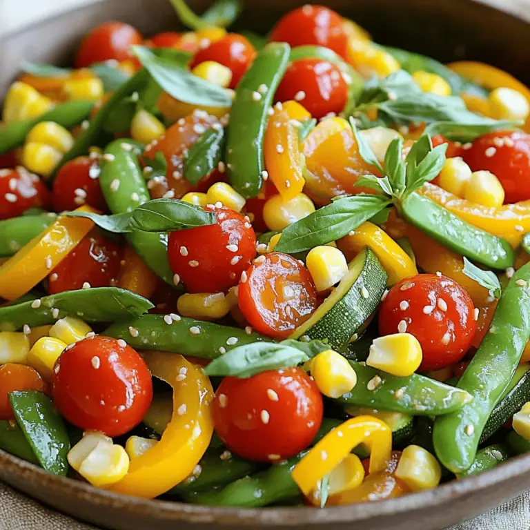 Für die Sommer Gemüse Pfanne benötigst du frisches und buntes Gemüse. Hier sind die Hauptzutaten: - 2 Esslöffel Olivenöl - 1 Paprika (rot, gelb oder orange), in Streifen geschnitten - 1 kleine Zucchini, in Scheiben geschnitten - 1 Tasse Maiskörner (frisch oder gefroren) - 1 Tasse Kirschtomaten, halbiert - 1 Tasse Zuckerschoten, geputzt - 2 Knoblauchzehen, gehackt - 1 Esslöffel frischer Ingwer, gerieben - 2 Esslöffel Sojasauce (oder Tamari für glutenfrei) - 1 Teelöffel Sesamöl - Salz und Pfeffer nach Geschmack - Frisches Basilikum oder Koriander, gehackt, zum Garnieren Um den Geschmack zu verbessern, kannst du einige optionale Zutaten hinzufügen: - 1 kleine Karotte, in feine Streifen geschnitten - 1 Handvoll Spinat oder Mangold - 1 Teelöffel rote Paprikaflocken für ein wenig Schärfe - Eine Prise Zitronensaft oder Limettensaft für Frische Diese Zutaten geben der Pfanne mehr Tiefe und Vielfalt. Frisches Gemüse macht den Unterschied. Hier sind einige Tipps zur Auswahl: - Achte auf leuchtende Farben. Das zeigt, dass das Gemüse frisch ist. - Drücke leicht auf die Haut. Sie sollte fest und knackig sein. - Wähle saisonales Gemüse, um den besten Geschmack zu erhalten. - Kaufe Bio-Gemüse, wenn möglich. Es ist oft geschmackvoller und gesünder. Setze auf frische und saisonale Produkte. So gelingt die Sommer Gemüse Pfanne immer perfekt. Du findest das vollständige Rezept und die Zubereitung in der Sektion "Full Recipe". Beginne mit der Vorbereitung der Zutaten. Wasche das Gemüse gut. Schneide die Paprika in Streifen. Zucchini in Scheiben schneiden. Halbiere die Kirschtomaten. Putze die Zuckerschoten. Hacke die Knoblauchzehen und reibe den Ingwer. Diese Schritte helfen dir, schneller zu kochen. Bereite die Pfanne vor, indem du das Olivenöl abmisst. Erhitze eine große Pfanne bei mittlerer Hitze. Füge das Olivenöl hinzu. Gib den gehackten Knoblauch und den Ingwer in die Pfanne. Brate sie für etwa 30 Sekunden an. Sie sollen gut riechen. Jetzt füge die Paprika, Zucchini und Zuckerschoten hinzu. Brate das Gemüse für 3-4 Minuten. Es sollte leicht weich werden. Dann kommt der Mais und die Kirschtomaten dazu. Brate alles für weitere 2-3 Minuten. Die Tomaten sollen leicht blubbern. Träufle die Sojasauce und das Sesamöl über das Gemüse. Rühre gut um und lasse es eine weitere Minute kochen. Schmecke die Pfanne mit Salz und Pfeffer ab. Nimm die Pfanne von der Hitze. Garniere die Mischung mit frischem Basilikum oder Koriander. Serviere die Sommer Gemüse Pfanne in bunten Schalen. Das sieht toll aus und schmeckt frisch. Du kannst dazu Jasminreis oder Quinoa anbieten. So hast du eine vollständige und gesunde Mahlzeit. Du kannst die vollständige Rezeptanleitung hier finden: [Full Recipe]. Die Kochzeit ist wichtig, um knackiges Gemüse zu behalten. Beginne mit dem Anbraten von Knoblauch und Ingwer. Das dauert etwa 30 Sekunden. Dann fügst du die Paprika und Zucchini hinzu. Brate sie 3-4 Minuten. Sie sollen weich, aber nicht matschig sein. Zuletzt kommen Mais und Kirschtomaten dazu. Diese brauchen nur 2-3 Minuten. So bleiben sie frisch und saftig. Du kannst diese Pfanne leicht anpassen. Probiere verschiedene Gemüse wie Brokkoli oder Auberginen. Auch Karotten passen gut. Wenn du mehr Protein möchtest, füge Tofu oder Hühnchen hinzu. Das gibt dir mehr Nährstoffe. Du kannst auch die Sojasauce durch Teriyaki-Sauce ersetzen. Das bringt eine süße Note. Für mehr Geschmack kannst du Gewürze hinzufügen. Sesamöl gibt einen nussigen Geschmack. Chili-Flocken bringen etwas Schärfe. Auch frische Kräuter wie Basilikum oder Koriander sind toll. Sie machen das Gericht frisch und bunt. Probiere auch Limettensaft für eine spritzige Note. All diese Tipps machen dein Gericht noch leckerer. Verpasse nicht, die Full Recipe zu nutzen, um alle Schritte und Zutaten zu sehen! {{image_4}} Um Reste der Sommer Gemüse Pfanne gut aufzubewahren, müssen Sie sie schnell kühlen. Lassen Sie das Gericht zuerst auf Raumtemperatur abkühlen. Danach geben Sie es in einen luftdichten Behälter. So bleibt das Gemüse frisch. Im Kühlschrank hält sich die Pfanne etwa 3 bis 4 Tage. Achten Sie darauf, die Reste nicht zu lange stehen zu lassen. Frisches Gemüse bleibt am besten in der Gemüseschublade des Kühlschranks. Wickeln Sie empfindliches Gemüse wie Zucchini in ein feuchtes Tuch. Das hält es knackig. Verwenden Sie luftdichte Beutel, um den Luftkontakt zu minimieren. So bleibt Ihr Gemüse länger frisch und lecker. Überprüfen Sie Ihre Vorräte regelmäßig. Entfernen Sie welkendes Gemüse sofort. Eingefrorenes Gemüse hat eine lange Haltbarkeit. Bei richtiger Lagerung bleibt es bis zu einem Jahr frisch. Achten Sie darauf, das Gemüse vor dem Einfrieren gut zu waschen und zu schneiden. Verwenden Sie gefrorenes Gemüse in der Sommer Gemüse Pfanne, um Zeit zu sparen. Es kann direkt aus dem Gefrierschrank in die Pfanne gegeben werden. So bleibt der Geschmack erhalten. Eine Portion der Sommer Gemüse Pfanne hat etwa 200 Kalorien. Diese Zahl kann leicht variieren, je nach Gemüse und Öl. Die Pfanne enthält: - 10 g Fett - 30 g Kohlenhydrate - 5 g Protein Das Gericht ist leicht und nährstoffreich. Es bietet eine gute Balance aus Kohlenhydraten und Fetten. In der Sommer Gemüse Pfanne stecken viele Vitamine und Mineralstoffe. Hier sind einige der wichtigsten: - Vitamin C: Kommt von der Paprika und den Tomaten. Stärkt das Immunsystem. - Vitamin A: Zucchini und Paprika liefern viel Vitamin A. Gut für die Augen. - Kalium: Mais und Zuckerschoten sind reich an Kalium. Unterstützt die Herzgesundheit. - Folsäure: Kirschtomaten sind eine gute Quelle für Folsäure. Wichtig für die Zellgesundheit. Diese Nährstoffe sind wichtig für eine ausgewogene Ernährung. Die Zutaten in der Sommer Gemüse Pfanne bieten viele Vorteile: - Olivenöl: Enthält gesunde Fette, die das Herz schützen. - Knoblauch: Kann das Immunsystem stärken und Entzündungen verringern. - Ingwer: Hilft bei der Verdauung und kann Übelkeit lindern. - Frisches Gemüse: Liefert Ballaststoffe, die gut für die Verdauung sind. Die Kombination dieser Zutaten macht das Gericht nicht nur lecker, sondern auch gesund. Es gibt viele Gründe, diese Pfanne in Ihre Ernährung aufzunehmen. Wenn Sie mehr über die Zubereitung erfahren möchten, schauen Sie sich das [Full Recipe](#) an. Ja, die Sommer Gemüse Pfanne ist leicht vegan. Alle Zutaten sind pflanzlich. Verwenden Sie einfach Sojasauce und frisches Gemüse. Sie können auch Tofu für mehr Protein hinzufügen. Diese Pfanne bleibt frisch und lecker. Zu dieser Pfanne passen viele Beilagen gut. Hier sind einige Ideen: - Gedämpfter Jasminreis - Quinoa - Vollkornnudeln - Ein frischer grüner Salat - Geröstete Kichererbsen Diese Beilagen ergänzen die Aromen der Pfanne und machen die Mahlzeit sättigender. Im Kühlschrank hält die Sommer Gemüse Pfanne etwa drei bis fünf Tage. Achten Sie darauf, sie in einem luftdichten Behälter zu lagern. Wenn Sie Reste aufwärmen, fügen Sie etwas Wasser hinzu, um das Gemüse saftig zu halten. Die Sommer Gemüse Pfanne ist einfach zuzubereiten und voller Geschmack. Wir haben die Hauptzutaten und Tipps zur Auswahl frischen Gemüses besprochen. Außerdem habe ich Schritt für Schritt erklärt, wie du die Pfanne zubereitest und servierst. Du wirst auch nützliche Tipps für die Lagerung und die Nährwerte der Pfanne finden. Denke daran, dass du die Pfanne ganz nach deinem Geschmack anpassen kannst. Experimentiere mit Gewürzen und frischem Gemüse. So kreierst du jedes Mal ein leckeres Gericht!