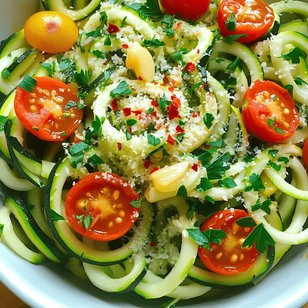 Um die Knoblauch-Kräuter Zoodle Schalen zu machen, brauchst du folgende Zutaten: - 4 mittelgroße Zucchini (für Zoodles) - 2 Esslöffel Olivenöl - 4 Knoblauchzehen, fein gehackt - 1 Teelöffel getrockneter Oregano - 1 Teelöffel getrocknetes Basilikum - 1/2 Teelöffel rote Pfefferflocken (optional) - Salz und Pfeffer nach Geschmack - 1 Tasse Kirschtomaten, halbiert - 1/4 Tasse frische Petersilie, gehackt - 1/4 Tasse geriebener Parmesan (optional zum Servieren) Jede Zutat bringt ihren eigenen Geschmack mit. Zucchini sind die Basis und machen das Gericht leicht und gesund. Knoblauch gibt dir das tolle Aroma. Die Kräuter sorgen für frische und Tiefe. Um die Zoodle Schalen einfach zuzubereiten, brauchst du: - Einen Spiralschneider oder Gemüseschneider - Eine große Pfanne - Ein scharfes Messer - Ein Schneidebrett - Einen Holzlöffel zum Rühren Diese Utensilien helfen dir, das Gericht schnell und einfach zuzubereiten. Der Spiralschneider macht das Schneiden der Zucchini zum Vergnügen. Wähle frische Zucchini. Sie sollten fest sein und keine dunklen Flecken haben. Achte darauf, dass die Kirschtomaten reif sind. Frische Kräuter geben den besten Geschmack. Zutaten wie Olivenöl und Gewürze sind lange haltbar. Du kannst die Zoodles im Kühlschrank aufbewahren. Achte darauf, sie in einem luftdichten Behälter zu lagern. So bleiben sie frisch. Für das vollständige Rezept kannst du [Full Recipe] hier finden. Um Zoodles zu machen, nehmen Sie die Zucchini. Nutzen Sie einen Spiralschneider. Wenn Sie keinen haben, verwenden Sie einen Gemüseschneider. Schneiden Sie lange, dünne Streifen. Diese Streifen sind die Zoodles. Sie sind leicht und gesund. Zoodles passen gut zu vielen Gerichten. Erhitzen Sie das Olivenöl in einer großen Pfanne. Warten Sie bis das Öl heiß ist. Fügen Sie dann den gehackten Knoblauch hinzu. Lassen Sie ihn etwa eine Minute braten. Der Knoblauch sollte gut riechen, aber nicht braun werden. Geben Sie die Zoodles in die Pfanne. Garen Sie sie für 3-4 Minuten. Rühren Sie sie oft um. Die Zoodles sollten weich, aber noch bissfest sein. Streuen Sie den getrockneten Oregano und Basilikum über die Zoodles. Fügen Sie Salz und Pfeffer hinzu. Mischen Sie alles gut. Jetzt sind die Zoodles fast fertig! Geben Sie die halbierten Kirschtomaten dazu. Lassen Sie alles 2 Minuten kochen. Nehmen Sie die Pfanne vom Herd. Rühren Sie die frische Petersilie ein. Servieren Sie die Zoodle Schalen warm. Wenn Sie möchten, fügen Sie geriebenen Parmesan hinzu. So lecker und einfach! Für das vollständige Rezept, siehe [Full Recipe]. Wählen Sie frische Zucchini aus. Diese sollten fest und glatt sein. Achten Sie auf die Farbe: ein tiefes Grün ist ideal. Vermeiden Sie Zucchini mit weichen Stellen oder Flecken. Kleinere Zucchini haben meist einen besseren Geschmack und sind weniger wässrig. Diese eignen sich perfekt für die Zoodles. Fügen Sie frische Kräuter hinzu, um den Geschmack zu verbessern. Petersilie, Schnittlauch oder Minze sind tolle Optionen. Experimentieren Sie mit Gewürzen wie Zitronenschale oder Knoblauchpulver. Für mehr Schärfe können Sie auch Chili oder Jalapeños verwenden. Achten Sie darauf, die Zoodles nicht zu lange zu garen. Sie sollen zart, aber nicht matschig sein. So bleibt der Biss erhalten. Servieren Sie die Zoodle Schalen in großen, bunten Schalen. Ein Klecks Pesto oder eine Prise Parmesan macht das Gericht noch schmackhafter. Garnieren Sie mit frischen Kräutern für einen schönen Look. Auch geröstete Nüsse oder Samen geben einen tollen Crunch. Diese Zoodle Schalen sind nicht nur lecker, sondern auch ein echter Hingucker. Nutzen Sie die Tipps für die Zubereitung, um das Beste aus Ihrer Knoblauch-Kräuter Zoodle Rezept zu machen! {{image_4}} Um deine Zoodle Bowl aufregender zu machen, füge mehr Gemüse hinzu. Du kannst Paprika, Karotten oder Spinat verwenden. Jeder Biss wird bunter und leckerer. Diese Gemüse sind einfach zuzubereiten. Schneide sie klein und brate sie mit den Zoodles. So bekommst du mehr Nährstoffe und mehr Geschmack. Möchtest du mehr Protein? Füge Hühnchen, Garnelen oder Tofu hinzu. Diese Zutaten machen das Gericht nahrhafter. Brate das Protein einfach in der gleichen Pfanne. So sparst du Zeit und Geschirr. Du kannst auch Kichererbsen oder schwarze Bohnen verwenden, wenn du es vegetarisch magst. Für eine vegane Version lasse den Parmesan weg. Verwende stattdessen Nährhefe für einen käsigen Geschmack. Du kannst auch glutenfreie Sojasauce für mehr Würze hinzufügen. Überprüfe die Zutaten der Soßen, um sicherzustellen, dass sie glutenfrei sind. Diese Optionen machen dein Gericht gesund und lecker. Für das komplette Rezept schaue dir die [Full Recipe] an! Um übrig gebliebene Zoodles zu lagern, sollten Sie sie zuerst abkühlen lassen. Danach legen Sie sie in einen luftdichten Behälter. Achten Sie darauf, dass die Zoodles nicht zu nass sind. Feuchtigkeit kann die Zoodles matschig machen. Wenn Sie möchten, können Sie etwas Olivenöl hinzufügen. Das hilft, die Zoodles frisch zu halten. Die Zoodles bleiben im Kühlschrank etwa 2 bis 3 Tage frisch. Wenn Sie die Zoodles länger aufbewahren möchten, können Sie sie einfrieren. Legen Sie sie dazu in einen Gefrierbeutel. Achten Sie darauf, die Luft herauszudrücken, bevor Sie den Beutel verschließen. So bleiben die Zoodles bis zu 2 Monate haltbar. Um die Zoodle Schalen aufzuwärmen, können Sie die Mikrowelle oder die Pfanne verwenden. Wenn Sie die Mikrowelle nutzen, geben Sie die Zoodles in eine Schüssel. Decken Sie die Schüssel mit einem feuchten Tuch ab, damit sie nicht austrocknen. Erhitzen Sie die Zoodles in kurzen Intervallen von 30 Sekunden. Wenn Sie eine Pfanne benutzen, erhitzen Sie sie bei mittlerer Hitze. Fügen Sie einen Esslöffel Olivenöl hinzu, um die Zoodles wieder weich zu machen. Rühren Sie sie gut um, bis sie warm sind. Wenn du keinen Spiralschneider hast, mach dir keine Sorgen! Du kannst einen Gemüseschäler nutzen. Schäle die Zucchini in dünne Streifen. Dann schneide die Streifen in schmale, lange Stücke. So bekommst du eine ähnliche Form wie Zoodles. Eine Reibe kann auch helfen. Sie gibt dir kleine Stücke, die gut schmecken. Ja, du kannst viele verschiedene Kräuter ausprobieren! Frischer Schnittlauch, Thymian oder Dill passen gut. Wenn du frische Kräuter hast, nutze sie. Sie geben dem Gericht mehr Geschmack. Du kannst auch andere getrocknete Kräuter verwenden. Sei kreativ und finde deinen eigenen Mix! Zoodles sind eine tolle, gesunde Wahl. Sie sind kalorienarm und reich an Vitaminen. Zucchini enthält viel Wasser, was gut für dein Trinkverhalten ist. Außerdem sind sie glutenfrei und helfen bei einer gesunden Ernährung. Zoodles sind eine großartige Option für jeden, der weniger Kohlenhydrate essen möchte. Wenn du mehr über die Vorteile von Zoodles lernen möchtest, schau dir das [Full Recipe] an! Zoodle Schalen sind einfach und lecker. Wir haben die Hauptzutaten und Küchenutensilien besprochen. Du hast gelernt, wie man Zoodles macht und sie richtig anrichtet. Die Tipps helfen dir, die besten Zutaten auszuwählen und den Geschmack anzupassen. Mit Variationen kannst du dein Gericht aufpeppen. Außerdem wissen wir jetzt, wie man Reste richtig lagert. Probiere es aus und genieße gesunde, bunte Zoodle Schalen! Es lohnt sich, kreativ zu sein und neue Geschmackskombinationen zu entdecken.