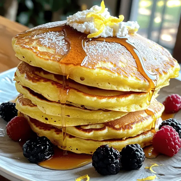 Um die perfekten Zitronen-Ricotta-Pfannkuchen zuzubereiten, brauchen Sie diese Zutaten: - 1 Tasse Ricotta-Käse - 1 Tasse Weizenmehl - 2 große Eier - 1/2 Tasse Milch (Vollmilch oder Mandelmilch) - 1/4 Tasse granulierter Zucker - Zeste von 2 Zitronen - 2 Esslöffel frischer Zitronensaft - 1 Teelöffel Backpulver - 1/2 Teelöffel Natron - 1/4 Teelöffel Salz - Butter oder Öl zum Braten Manchmal haben wir nicht alle Zutaten zur Hand. Hier sind einige Alternativen: - Ricotta-Käse: Sie können Quark oder Mascarpone verwenden. - Weizenmehl: Verwenden Sie Dinkelmehl für eine gesunde Variante. - Milch: Pflanzliche Milch wie Hafer- oder Sojamilch funktioniert gut. - Zucker: Honig oder Agavendicksaft sind gute Zuckeralternativen. Es ist wichtig zu wissen, was wir essen. Hier sind einige Nährwertinformationen: - Ricotta-Käse: Reich an Protein, gut für Muskelaufbau. - Eier: Voller Vitamine, wichtig für die Gesundheit. - Zitronen: Sie stärken das Immunsystem, viel Vitamin C. - Weizenmehl: Liefert Kohlenhydrate, gibt Energie. Diese Zutaten machen die Pfannkuchen nicht nur lecker, sondern auch nahrhaft. Wenn Sie mehr erfahren möchten, finden Sie das vollständige Rezept in meinem Artikel. Zuerst nimmst du eine große Schüssel. Gib den Ricotta-Käse, die Eier, die Milch, die Zitronenzeste und den Zitronensaft hinein. Rühre alles mit einem Schneebesen kräftig, bis die Mischung glatt ist. In einer separaten Schüssel mischst du das Weizenmehl, den Zucker, das Backpulver, das Natron und das Salz. Mische die trockenen Zutaten langsam unter die feuchte Mischung. Sei vorsichtig, damit du nicht zu viel rührst. Es ist okay, wenn ein paar Klümpchen bleiben. Jetzt kommt der spannende Teil! Erhitze eine beschichtete Pfanne bei mittlerer Hitze. Füge ein wenig Butter oder Öl hinzu, damit die Pfannkuchen nicht kleben bleiben. Gieße etwa 1/4 Tasse des Teigs in die Pfanne. Du merkst, dass der Pfannkuchen bereit ist, wenn kleine Bläschen auf der Oberfläche erscheinen. Das dauert etwa 2-3 Minuten. Drehe den Pfannkuchen vorsichtig um und brate die andere Seite goldbraun. Wiederhole diesen Schritt mit dem restlichen Teig. Sobald die Pfannkuchen fertig sind, serviere sie warm. Du kannst sie mit Ahornsirup, Puderzucker oder frischen Beeren garnieren. Diese Zutaten machen das Gericht noch leckerer. Wenn du mehr über die genauen Mengen und die Zubereitung erfahren möchtest, schau dir das Full Recipe an. Ein häufiger Fehler ist, den Teig zu stark zu mischen. Dadurch werden die Pfannkuchen zäh. Mische die Zutaten nur, bis sie gerade so verbunden sind. Ein paar Klümpchen sind okay und machen die Pfannkuchen besser. Ein weiterer Fehler ist die Hitze der Pfanne. Wenn die Pfanne zu heiß ist, verbrennen die Pfannkuchen außen, sind innen aber roh. Halte die Hitze bei mittlerer Stufe, um gleichmäßiges Garen zu erreichen. Um fluffige Pfannkuchen zu erhalten, benutze frische Backpulver und Natron. Diese Zutaten geben den Pfannkuchen das Volumen. Außerdem hilft es, die Eier zu trennen. Schlage das Eiweiß steif und falte es vorsichtig in den Teig. Dies macht die Pfannkuchen besonders leicht. Du kannst auch etwas mehr Ricotta hinzufügen, um die Textur zu verbessern. Ein guter Schneebesen ist wichtig, um die Zutaten gut zu vermengen. Eine beschichtete Pfanne hilft, dass die Pfannkuchen nicht kleben bleiben. Verwende eine Kelle, um den Teig gleichmäßig in die Pfanne zu gießen. Ein Pfannenwender ist nützlich, um die Pfannkuchen sanft zu wenden. Ein Messbecher hilft dir, die richtige Menge Teig zu portionieren, sodass alle Pfannkuchen gleich groß werden. {{image_4}} Du kannst diese leckeren Pfannkuchen auch glutenfrei machen. Ersetze das Weizenmehl durch eine Mischung aus glutenfreiem Mehl. Achte darauf, dass das Mehl eine gute Bindung hat. Reis- oder Mandelmehl sind gute Optionen. Diese Mehle geben den Pfannkuchen eine tolle Textur. Sie bleiben fluffig und lecker. Probiere es einfach aus! Für eine vegane Variante kannst du den Ricotta-Käse durch Seidentofu ersetzen. Mixe den Tofu gut, bis er cremig ist. Statt der Eier kannst du eine Banane oder Apfelmus verwenden. Nutze pflanzliche Milch wie Mandel- oder Hafermilch. So bekommst du immer noch die frische Zitrone und die süße Note. Diese Version ist gesund und schmackhaft. Toppings machen alles besser! Probiere frische Beeren, wie Himbeeren oder Blaubeeren. Diese passen super zu den Zitronen-Ricotta-Pfannkuchen. Du kannst auch Ahornsirup oder Honig verwenden. Eine Prise Zimt oder Vanille gibt einen zusätzlichen Kick. Wenn du es dekadenter magst, füge einen Klecks Schlagsahne hinzu. Diese Ideen machen dein Frühstück noch besonderer. Wenn du Pfannkuchen übrig hast, lagere sie in einem luftdichten Behälter. So bleiben sie frisch. Du kannst sie auch zwischen Schichten von Backpapier legen. Das hilft, das Ankleben zu verhindern. Stelle den Behälter in den Kühlschrank. Die Pfannkuchen halten sich dort bis zu drei Tage. Das Einfrieren ist eine tolle Option, wenn du viele Pfannkuchen gemacht hast. Lasse die Pfannkuchen zuerst vollständig abkühlen. Lege dann ein Blatt Backpapier zwischen jede Pfannkuchenschicht. So bleiben sie getrennt. Packe sie in einen gefrierfesten Beutel oder einen Behälter. Im Gefrierfach halten sie bis zu zwei Monate. Beschrifte den Beutel mit dem Datum. So weißt du, wann du sie gemacht hast. Zum Wiedererwärmen kannst du die Pfannkuchen in der Mikrowelle oder in einer Pfanne aufwärmen. In der Mikrowelle dauert es nur etwa 30 Sekunden. In der Pfanne erwärmst du sie bei mittlerer Hitze für 1-2 Minuten pro Seite. Füge ein wenig Butter hinzu, um den Geschmack zu verbessern. So schmecken sie fast wie frisch gemacht. Um deine Zitronen-Ricotta-Pfannkuchen noch leckerer zu machen, kannst du ein paar einfache Tricks ausprobieren. Füge frische Beeren wie Himbeeren oder Blaubeeren in den Teig hinzu. Das gibt Farbe und einen fruchtigen Geschmack. Du kannst auch Nüsse wie gehackte Mandeln oder Walnüsse hinzufügen. Sie geben den Pfannkuchen einen tollen Crunch. Ein wenig Vanilleextrakt verstärkt den Geschmack ebenfalls. Schließlich hilft eine Prise Zimt, die Aromen zu heben. Ja, du kannst Ricotta durch Quark oder Frischkäse ersetzen. Diese Käse haben eine ähnliche Konsistenz und geben den Pfannkuchen eine gute Textur. Wenn du eine leichtere Option suchst, probiere griechischen Joghurt. Er wird den Pfannkuchen auch einen schönen, cremigen Geschmack geben. Stelle sicher, dass du die Feuchtigkeit im Auge behältst. Wenn du einen anderen Käse verwendest, achte auf die Menge der Milch. Die Kalorienanzahl der Zitronen-Ricotta-Pfannkuchen hängt von den Portionen ab. Im Durchschnitt hat eine Portion (drei Pfannkuchen) etwa 300 bis 350 Kalorien. Das hängt auch von den Zutaten ab, wie viel Zucker und Fett du verwendest. Wenn du die Kalorien reduzieren möchtest, kannst du weniger Zucker verwenden oder fettarme Milch nehmen. Der Genuss bleibt trotzdem groß! In diesem Blogbeitrag haben wir die Zutaten, die Zubereitung und die Variationen von Zitronen-Ricotta-Pfannkuchen behandelt. Sie sind leicht zuzubereiten und können an Ihren Geschmack angepasst werden. Vergessen Sie nicht, die häufigsten Fehler zu vermeiden und unsere Lagerungstipps zu nutzen. Mit diesen Rezepten und Ideen können Sie Ihre Pfannkuchen perfektionieren. Nutzen Sie Ihre Kreativität und genießen Sie jedes Bissen!