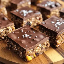 Für die No Bake Chocolate Oat Bars brauchst du: - 2 Tassen Haferflocken (gerollt) - 1 Tasse cremige Mandelbutter (oder Erdnussbutter) - 1/2 Tasse Honig oder Ahornsirup - 1/2 Tasse Kakaopulver - 1/2 Teelöffel Vanilleextrakt - 1/4 Teelöffel Salz - 1/2 Tasse dunkle Schokoladenstückchen (bei Bedarf milchfrei) - 1/4 Tasse gehackte Nüsse (Walnüsse oder Mandeln) - 1/4 Tasse Trockenfrüchte (Rosinen oder Cranberries, optional) Diese Zutaten machen die Riegel nicht nur lecker, sondern auch nahrhaft. Wenn du keine bestimmten Zutaten hast, kannst du diese Alternativen nutzen: - Anstelle von Mandelbutter, verwende Erdnussbutter oder Cashewbutter. - Honig kann durch Agavendicksaft ersetzt werden, um es vegan zu machen. - Du kannst Kakaopulver durch Carob-Pulver ersetzen, wenn du einen anderen Geschmack möchtest. - Für Nüsse, probiere Sonnenblumenkerne oder Kürbiskerne. - Trockenfrüchte wie Datteln oder Aprikosen sind auch gut. Diese Ersatzprodukte helfen dir, die Riegel nach deinem Geschmack anzupassen. Die No Bake Chocolate Oat Bars bieten tolle Nährstoffe: - Sie enthalten Ballaststoffe aus den Haferflocken, die gut für die Verdauung sind. - Nüsse und Samen liefern gesunde Fette und Proteine. - Kakaopulver ist reich an Antioxidantien. - Honig oder Ahornsirup geben dir natürlichen Zucker für Energie. Jede Portion hat etwa 150 Kalorien. Sie sind ein guter Snack für zwischendurch. Wenn du mehr Nährwertdetails möchtest, schau dir den Full Recipe an. Beginne mit der Vorbereitung der trockenen Zutaten. Nimm eine große Rührschüssel und füge zwei Tassen gerollte Haferflocken hinzu. Gib dann ein halbes Tasse Kakaopulver und ein Viertel Teelöffel Salz dazu. Mische alles gut, bis die Zutaten gleichmäßig verteilt sind. Diese Mischung gibt den Riegeln die nötige Struktur und den schokoladigen Geschmack. Jetzt geht es an die Zubereitung der feuchten Mischung. Nimm einen kleinen Topf und füge eine Tasse cremige Mandelbutter oder Erdnussbutter hinzu. Füge auch ein halbes Tasse Honig oder Ahornsirup hinzu. Erhitze die Mischung bei schwacher Hitze. Rühre regelmäßig, bis alles geschmolzen und glatt ist. Nimm den Topf vom Herd und rühre einen halben Teelöffel Vanilleextrakt hinein. Diese Mischung sorgt für den süßen und nussigen Geschmack der Riegel. Jetzt ist es Zeit, alles zu kombinieren. Gieße die geschmolzene Mischung über die trockenen Zutaten in der Rührschüssel. Mische alles kräftig, bis die Haferflocken gut beschichtet sind. Füge dann eine halbe Tasse dunkle Schokoladenstückchen, ein Viertel Tasse gehackte Nüsse und optional ein Viertel Tasse Trockenfrüchte hinzu. Rühre vorsichtig, um alles zu vermengen. Lege eine 20x20 cm große Backform mit Backpapier aus. Achte darauf, dass das Papier an den Seiten überlappt. So kannst du die Riegel später leicht herausnehmen. Gib die Mischung in die Form und drücke sie fest mit einem Spatel oder deinen Händen. Stelle die Backform für mindestens zwei Stunden in den Kühlschrank. Nach dem Abkühlen, hebe die Riegel mit dem Backpapier aus der Form und schneide sie in Quadrate oder Rechtecke. Diese Schritte sind einfach und machen die Riegel lecker und fest. Für das gesamte Rezept schaue dir die [Full Recipe] an. Um die perfekten No Bake Chocolate Oat Bars zu machen, ist die richtige Mischung wichtig. Achten Sie darauf, die Haferflocken gut mit dem Kakaopulver und Salz zu vermengen. Dies sorgt für einen gleichmäßigen Geschmack. Wenn Sie die Mandelbutter und den Honig erwärmen, rühren Sie ständig. So vermeiden Sie, dass etwas anbrennt. Fügen Sie die Schokoladenstückchen erst am Ende hinzu. So bleiben sie schön ganz und schmelzen nicht sofort. Ein häufiger Fehler ist, die Mischung nicht genug zu komprimieren. Drücken Sie die Mischung fest in die Form. Wenn die Riegel locker sind, zerfallen sie beim Schneiden. Ein weiterer Fehler ist, die Riegel nicht genug kühl werden zu lassen. Geben Sie ihnen mindestens zwei Stunden im Kühlschrank. So erhalten Sie eine feste Textur. Auch die Wahl der Zutaten ist wichtig. Verwenden Sie hochwertige Schokolade und frische Nüsse für den besten Geschmack. Präsentation macht viel aus. Servieren Sie die Riegel auf einem schönen Teller. Schneiden Sie sie in gleichmäßige Stücke. Ein gezielter Schokoladenguss darüber gibt einen tollen Look. Für zusätzlichen Geschmack können Sie grobes Meersalz darüber streuen. Das macht die Riegel noch interessanter. Halten Sie die Riegel gut gekühlt, um die Frische zu bewahren. So bleibt der Genuss lange erhalten. {{image_4}} Du kannst den Geschmack deiner No Bake Chocolate Oat Bars leicht ändern. Probiere, verschiedene Nussbuttern zu verwenden. Mandelbutter gibt einen leichten Mandelnussgeschmack. Cashewbutter sorgt für eine süßere Note. Auch die Zugabe von Kokosraspeln macht die Riegel besonders. Du kannst auch Gewürze wie Zimt oder Muskatnuss hinzufügen. Diese verleihen den Riegeln einen warmen, aromatischen Geschmack. Wenn du gesündere Alternativen suchst, ersetze den Honig durch eine Fruchtpaste. Du kannst auch gesunde Süßstoffe wie Stevia oder Erythrit verwenden. Statt der Schokoladenstückchen könnten Kakaonibs eine gute Wahl sein. Sie sind weniger süß, aber sehr schokoladig. Zudem kannst du die Nüsse durch Samen wie Chia- oder Leinsamen ersetzen. So bekommst du mehr Ballaststoffe und Nährstoffe. Für Allergiker gibt es einfache Anpassungen. Wenn jemand Nüsse nicht mag, verwende Sonnenblumenkernbutter. Diese ist nussfrei und hat einen ähnlichen Geschmack. Achte darauf, dass alle Zutaten glutenfrei sind, wenn du Zöliakie hast. Die Haferflocken müssen als glutenfrei gekennzeichnet sein. Für vegane Freunde kannst du Honig durch Ahornsirup ersetzen. So bleibt das Rezept für alle genussvoll und sicher. Du findest die vollständige Anleitung in der [Full Recipe]. Um die No Bake Chocolate Oat Bars frisch zu halten, lege sie in einen luftdichten Behälter. Du kannst sie zwischen Lagen von Backpapier schichten. So bleiben sie nicht kleben. Bewahre sie im Kühlschrank auf. Die Kälte hilft, die Riegel fest und lecker zu halten. Im Kühlschrank halten die Riegel bis zu einer Woche. Achte darauf, dass der Behälter gut verschlossen ist. Nach ein paar Tagen können sie weicher werden. Das ist normal, aber sie schmecken trotzdem gut. Wenn du die Riegel länger aufbewahren möchtest, friere sie ein. Schneide die Riegel in Stücke und lege sie in einen gefrierfesten Behälter. Du kannst sie auch in Frischhaltefolie einwickeln. So bleiben sie bis zu drei Monate frisch. Zum Genießen einfach über Nacht im Kühlschrank auftauen lassen. Die Riegel halten sich gut im Kühlschrank. Sie bleiben frisch für etwa eine Woche. Wenn du sie einfrierst, halten sie bis zu drei Monate. Achte darauf, sie in einem luftdichten Behälter zu lagern. So bleiben sie länger knusprig und lecker. Ja, du kannst andere Nüsse verwenden. Mandeln, Haselnüsse oder Cashews passen gut. Sie geben den Riegeln einen anderen Geschmack und Textur. Du kannst auch Nüsse ganz weglassen, wenn du magst. Der Riegel bleibt trotzdem lecker und nahrhaft. Ja, eine vegane Version ist leicht möglich. Ersetze einfach den Honig durch Ahornsirup oder Agavendicksaft. Achte darauf, milchfreie Schokoladenstückchen zu verwenden. So bleibt dein Snack völlig pflanzlich und für alle geeignet. Die Zutaten für die No Bake Chocolate Oat Bars sind wichtig, um den Geschmack zu bestimmen. In der Schritt-für-Schritt-Anleitung stehst du nicht allein. Tipps helfen dir, die Riegel zu perfektionieren und Fehler zu vermeiden. Variationen bringen neue Geschmäcker in deine Küche. Die richtigen Aufbewahrungshinweise sichern die Frische. Denke daran, deine Riegel gut zu lagern und auf Allergien zu achten. Mit diesen Informationen kannst du leckere Riegel zaubern, die jedem schmecken. Anpacken und genießen!