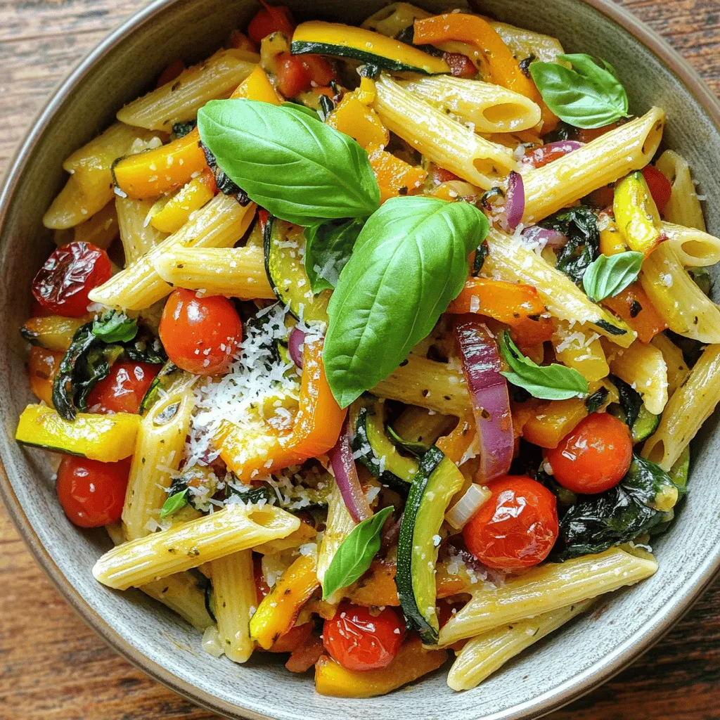 Hier sind die Hauptzutaten, die du für die Röstgemüse-Pasta benötigst: - 225 g (ca. 8 oz) Pasta nach Wahl (Penne oder Fusilli eignen sich hervorragend) - 1 Zucchini, gewürfelt - 1 Paprika (beliebige Farbe), gewürfelt - 1 rote Zwiebel, grob gehackt - 250 g Cherrytomaten, halbiert - 2 Tassen frischer Spinat - 3 Esslöffel Olivenöl - 1 Teelöffel Knoblauchpulver - 1 Teelöffel italienische Gewürzmischung - Salz und Pfeffer nach Geschmack - 60 ml (ca. 1/4 Tasse) geriebener Parmesan Käse (oder vegane Alternative) - Frische Basilikumblätter zur Garnitur Diese Zutaten sorgen für einen tollen Geschmack und eine schöne Farbe. Sie machen dein Gericht lebendig und einladend. Ich empfehle, Pasta wie Penne oder Fusilli zu verwenden. Diese Formen halten die Sauce gut fest. Du kannst auch Spaghetti nehmen, wenn du magst. Die Wahl der Pasta beeinflusst die Textur deines Gerichts. Denke daran, dass die Pasta al dente gekocht werden sollte. So bleibt sie bissfest und passt gut zu den weichen, gerösteten Gemüsen. Falls du eine vegetarische oder vegane Ernährung bevorzugst, kannst du einige einfache Anpassungen vornehmen. - Ersetze den Parmesan durch eine vegane Käsealternative oder Hefeflocken. - Du kannst auch zusätzliches Gemüse wie Aubergine oder Brokkoli verwenden. - Für mehr Protein füge Kichererbsen oder Linsen hinzu. Diese Alternativen machen das Rezept flexibel und für viele Diäten geeignet. Du kannst die Röstgemüse-Pasta nach deinem Geschmack anpassen und trotzdem köstlich genießen. Wenn du mehr darüber erfahren möchtest, schau dir das [Full Recipe] an. Zuerst musst du die Zutaten bereitstellen. Nimm eine große Schüssel. Dort gibst du die gewürfelte Zucchini, die Paprika und die grob gehackte rote Zwiebel. Halbiere die Cherrytomaten und füge sie hinzu. Vergiss nicht, auch das Olivenöl, Knoblauchpulver und die italienische Gewürzmischung bereitzustellen. Diese Zutaten geben der Pasta viel Geschmack. Du kannst auch Salz und Pfeffer nach deinem Geschmack bereitstellen. Heize deinen Ofen auf 200 °C vor. Lege ein Backblech mit Backpapier aus. Jetzt verteile das Gemüse gleichmäßig darauf. Achte darauf, dass die Stücke nicht übereinanderliegen. Röste das Gemüse für 20 bis 25 Minuten. Es sollte zart und leicht karamellisiert sein. Das Rösten macht die Aromen intensiv und lecker. Koche die Pasta gemäß den Anweisungen auf der Packung. Achte darauf, sie al dente zu kochen. Das bedeutet, dass sie noch etwas Biss haben sollte. Nach dem Kochen, gieße die Pasta ab, aber behalte eine Tasse vom Nudelwasser. In einer großen Pfanne kombinierst du die gekochte Pasta mit den gerösteten Gemüse. Füge den frischen Spinat hinzu und koche alles auf mittlerer Hitze für 2 bis 3 Minuten. Der Spinat sollte welken und die Pasta gut umhüllen. Wenn es zu trocken aussieht, gib einen Esslöffel des Nudelwassers hinzu. Rühre den geriebenen Parmesan unter, bis er geschmolzen ist. Jetzt kannst du das Gericht nach Belieben mit Salz und Pfeffer abschmecken. Serviere die Pasta heiß und garniere sie mit frischen Basilikumblättern. Diese Schritte führen dich zu einer köstlichen Röstgemüse-Pasta. Wenn du mehr Details benötigst, schaue dir das [Full Recipe] an. Um Gemüse perfekt zu rösten, achte auf die Größe der Stücke. Schneide sie gleichmäßig. So garen sie gleichmäßig. Verwende viel Olivenöl. Das hilft, die Aromen zu verstärken und gibt eine schöne Farbe. Lege das Gemüse auf ein Backblech in einer einzigen Schicht. So verhindern wir, dass es dampft. Röste es bei 200 °C für 20 bis 25 Minuten. Das Gemüse sollte zart und leicht karamellisiert sein. Vergiss nicht, es einmal während des Röstens zu wenden! Die Gewürze sind der Schlüssel zu einem tollen Geschmack. Probiere verschiedene Kombinationen aus. Du kannst getrocknete Kräuter wie Oregano oder Thymian nutzen. Auch frische Kräuter sind eine gute Wahl. Wenn du es schärfer magst, füge etwas Chili hinzu. Schmecke das Gemüse vor dem Servieren ab. So weißt du, ob du mehr Salz oder Pfeffer brauchst. Füge die Gewürze schrittweise hinzu, um die richtige Balance zu finden. Um Pasta al dente zu kochen, folge den Anweisungen auf der Verpackung. Verwende viel Wasser und salze es gut. Das Salz hilft der Pasta, Geschmack aufzunehmen. Koche die Pasta etwa 1-2 Minuten weniger als angegeben. So bleibt sie bissfest. Probiere die Pasta kurz vor dem Abgießen. Wenn sie den richtigen Biss hat, gieße sie ab. Bewahre etwas Nudelwasser auf. Dieses Wasser ist perfekt, um die Sauce zu verdünnen, wenn nötig. {{image_4}} Du kannst viele verschiedene Gemüsekombinationen für deine Röstgemüse-Pasta verwenden. Zucchini und Paprika sind großartig, aber du kannst auch Karotten, Brokkoli oder Auberginen hinzufügen. Jedes Gemüse hat seinen eigenen Geschmack und Textur. Das macht das Gericht spannend. Du kannst auch saisonale Gemüse wählen, um frische Aromen zu erhalten. Experimentiere mit verschiedenen Farben, damit dein Gericht lebendig aussieht. Wenn du Gluten vermeiden möchtest, gibt es viele tolle Alternativen. Reisnudeln oder Linsenpasta sind sehr beliebt und lecker. Auch Kichererbsenpasta ist eine gute Wahl. Diese Varianten haben einen hohen Proteingehalt und eine tolle Konsistenz. Achte darauf, die Kochzeit zu überprüfen, da sie sich von Weizennudeln unterscheiden können. Um deine Röstgemüse-Pasta noch nahrhafter zu machen, kannst du Proteine hinzufügen. Hähnchenbrust oder Garnelen passen gut. Für eine vegane Option bieten sich Kichererbsen oder Tofu an. Nüsse wie Walnüsse oder Pinienkerne geben Crunch und gesunde Fette. Diese Zusätze machen das Gericht sättigender und interessanter. Für das vollständige Rezept, schaue dir die [Full Recipe] an. Wenn du Röstgemüse-Pasta übrig hast, lagere sie in einem luftdichten Behälter. So bleibt der Geschmack frisch. Stelle sicher, dass die Pasta abgekühlt ist, bevor du sie verpackst. So vermeidest du Feuchtigkeit. Röstgemüse-Pasta hält sich im Kühlschrank etwa 3 bis 4 Tage. Möchtest du Röstgemüse-Pasta länger aufbewahren? Gefriere sie in Portionen ein. Nutze dafür gefrierfreundliche Behälter oder Beutel. Achte darauf, die Luft herauszudrücken, um Gefrierbrand zu verhindern. So bleibt der Geschmack erhalten. Röstgemüse-Pasta kann bis zu 3 Monate eingefroren werden. Um Röstgemüse-Pasta aufzuwärmen, benutze eine Pfanne oder die Mikrowelle. In der Pfanne, füge einen Esslöffel Wasser hinzu. Das hilft, die Pasta wieder saftig zu machen. Erhitze die Mischung bei mittlerer Hitze und rühre oft um. In der Mikrowelle, erwärme die Pasta in kurzen Intervallen. So vermeidest du, dass sie austrocknet. Wenn nötig, füge etwas Olivenöl oder Nudelwasser hinzu, um die Konsistenz zu verbessern. Röstgemüse-Pasta bleibt im Kühlschrank etwa drei Tage frisch. Lagere sie in einem luftdichten Behälter. Achte darauf, die Pasta vor dem Servieren gut zu erwärmen. So bleibt der Geschmack lecker. Ja, du kannst Röstgemüse-Pasta im Voraus zubereiten. Koche die Pasta und röstet das Gemüse einen Tag vorher. Lagere alles getrennt im Kühlschrank. Mische sie erst kurz vor dem Servieren. So bleibt die Textur frisch. Du kannst viele Gemüsesorten verwenden. Hier sind einige meiner Favoriten: - Zucchini - Paprika - Rote Zwiebel - Cherrytomaten - Auberginen - Brokkoli Experimentiere mit saisonalem Gemüse. Das bringt neue Aromen und Farben auf den Tisch. Zusammenfassend haben wir die wichtigsten Schritte zur Zubereitung von Röstgemüse-Pasta besprochen. Wir begannen mit den Zutaten und empfahlen die besten Gemüsesorten und Nudeln. Die Schritt-für-Schritt-Anleitung half Ihnen, die Technik zu meistern. Zudem gab es Tricks für die perfekte Röstung und das Kochen der Pasta. Variationen und Lagerinformationen erweitern Ihre Möglichkeiten. Denken Sie daran, mit Gewürzen zu experimentieren und Reste gut aufzubewahren. Jetzt sind Sie bereit, ein leckeres Gericht zu zaubern!