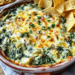 - 1 Tasse frischer Blattspinat, grob gehackt - 1 Tasse Artischockenherzen aus der Dose, abgetropft und grob gehackt - 1 Tasse Frischkäse, weich und zimmerwarm Diese Zutaten bilden die Basis für deinen cremigen Spinach Artichoke Dip. Der frische Blattspinat bringt Farbe und Nährstoffe. Artischockenherzen fügen einen einzigartigen Geschmack hinzu. Frischkäse sorgt für die gewünschte Cremigkeit und bindet alles zusammen. - ½ Tasse Sauerrahm - ½ Tasse Mayonnaise - 1 Tasse geriebener Mozzarella - ½ Tasse geriebener Parmesan - 2 Knoblauchzehen, fein gehackt - 1 Teelöffel Zitronensaft - Salz und Pfeffer nach Geschmack - Rote Pfefferflocken (optional, für mehr Schärfe) Sauerrahm und Mayonnaise geben dem Dip eine leichte Säure. Mozzarella und Parmesan sorgen für den köstlichen Käsegeschmack. Knoblauch bringt eine aromatische Note, während Zitronensaft Frische hinzufügt. Salz, Pfeffer und rote Pfefferflocken verleihen dem Ganzen den letzten Schliff. Diese Kombination macht jeden Bissen besonders lecker. Für das vollständige Rezept, schau dir [Full Recipe] an. Zuerst müssen wir den frischen Spinat vorbereiten. Ich schneide ihn grob und wasche ihn gründlich. So bleibt er schön frisch. Dann kommen die Artischockenherzen dran. Ich nehme die aus der Dose, lasse sie abtropfen und hacke sie grob. Diese Zutaten geben dem Dip viel Geschmack. Jetzt ist der Frischkäse an der Reihe. Ich lasse ihn zimmerwarm werden. So wird er beim Mischen schön weich und cremig. In einer großen Schüssel vermische ich den weichen Frischkäse mit Sauerrahm und Mayonnaise. Ich rühre alles gut um, bis es eine glatte Creme gibt. Jetzt füge ich den gehackten Spinat und die Artischocken hinzu. Auch der fein gehackte Knoblauch kommt jetzt rein. Ich gebe Zitronensaft dazu, was dem Dip eine frische Note verleiht. Dann kommt das Wichtigste: die Gewürze. Ich schmecke alles mit Salz und Pfeffer ab. Wenn ich es schärfer mag, streue ich rote Pfefferflocken dazu. Jetzt heize ich den Ofen auf 180°C vor. Während der Ofen warm wird, gebe ich die Mischung in eine Auflaufform. Ich streiche die Oberfläche glatt und bestreue sie mit dem restlichen Mozzarella und Parmesan. Dann kommt die Form in den Ofen. Ich backe den Dip für 25 bis 30 Minuten. Der Käse sollte blubbern und goldbraun sein. Nach dem Backen lasse ich den Dip einige Minuten abkühlen. So kann ich ihn besser servieren. Der Dip schmeckt am besten, wenn er warm ist. Ich serviere ihn mit Tortilla-Chips oder frischem Gemüse. Für die genauen Mengen und Schritte, schau dir das [Full Recipe] an. Um die beste Konsistenz zu erreichen, ist das richtige Verhältnis der Zutaten wichtig. Ich empfehle, die Menge an Frischkäse, Sauerrahm und Mayonnaise gleichmäßig zu halten. Dies sorgt für eine cremige Basis. Kühlen Sie den Dip vor dem Servieren für optimalen Genuss. Kalte Temperaturen helfen den Aromen, sich besser zu verbinden. Ein häufiger Fehler ist das Überkochen des Käses. Dies führt zu einer gummiartigen Textur. Achten Sie darauf, den Dip nur bis zur goldbraunen Farbe zu backen. Ein weiterer Fehler ist ungleichmäßiges Würzen. Schmecken Sie während des Kochens ab, um sicherzustellen, dass alle Aromen gut verteilt sind. Die Präsentation macht viel aus. Garnieren Sie den Dip mit frischer Petersilie für Farbe. Rote Pfefferflocken setzen einen schönen Akzent und geben einen Hauch von Schärfe. Servieren Sie den Dip warm mit Tortilla-Chips, Baguette-Scheiben oder frischem Gemüse. Diese Optionen machen den Genuss noch besser. Für das gesamte Rezept, schauen Sie sich den Full Recipe an. {{image_4}} Möchtest du eine gesündere Version des cremigen Spinach Artichoke Dips? Du kannst ihn vegan oder laktosefrei machen. Statt Frischkäse verwende einen veganen Aufstrich. Für die cremige Textur nutze Cashew-Creme oder pflanzlichen Joghurt. Eine andere Option ist, griechischen Joghurt zu verwenden. Er gibt eine tolle Frische und reduziert die Kalorien. Diese Alternativen schmecken lecker und machen den Dip leichter. Du kannst dem Dip noch mehr Geschmack verleihen. Füge knusprigen Speck oder zarten Schinken hinzu. Das gibt einen herzhaften Kick. Auch verschiedene Käsesorten sind eine gute Idee. Probiere Cheddar oder Feta für eine neue Note. Diese Variationen bringen Abwechslung und machen deinen Dip besonders. Der Dip schmeckt warm oder kalt. Wenn du ihn warm servierst, wird er besonders cremig und lecker. Du kannst auch Peperoni oder Jalapeños hinzufügen, wenn du es scharf magst. Diese Zutaten bringen nicht nur Geschmack, sondern auch Farbe. Experimentiere mit verschiedenen Zutaten, um deinen perfekten Dip zu finden. Schau dir auch das [Full Recipe] an, um alle Details zu erfahren. Bewahren Sie den Dip in einem luftdichten Behälter im Kühlschrank auf. So bleibt er frisch. Der Dip hält sich etwa 3 bis 5 Tage. Achten Sie darauf, dass er gut abgedeckt ist, um Austrocknung zu verhindern. Wenn Sie Reste haben, frieren Sie den Dip ein. Verwenden Sie dafür einen gefrierfesten Behälter. Lassen Sie etwas Platz für die Ausdehnung. Zum Auftauen, nehmen Sie ihn einen Tag vorher aus dem Gefrierschrank. Lassen Sie ihn im Kühlschrank auftauen. Um den Dip wieder zu erwärmen, nutzen Sie den Ofen oder die Mikrowelle. Bei der Mikrowelle, verwenden Sie eine niedrige Stufe und rühren Sie häufig um. Im Ofen, heizen Sie ihn bei 180°C auf. Das hilft, die Cremigkeit zu bewahren. Decken Sie den Dip mit Folie ab, um ein Austrocknen zu vermeiden. Der Dip hält sich gut im Kühlschrank. Sie können ihn bis zu fünf Tage aufbewahren. Stellen Sie sicher, dass er in einem luftdichten Behälter ist. So bleibt der Dip frisch und lecker. Vor dem Servieren sollten Sie den Dip kurz umrühren. Überprüfen Sie auch den Geruch und das Aussehen. Wenn etwas nicht stimmt, besser wegwerfen! Ja, Sie können den Dip im Voraus zubereiten. Denken Sie daran, ihn vor dem Backen zu kühl zu lagern. Das macht die Planung einfacher. Sie können die Mischung auch abdecken und bis zu zwei Tage im Kühlschrank aufbewahren. Vor dem Backen sollten Sie ihn auf Zimmertemperatur bringen. So backt er gleichmäßiger und wird schön cremig. Zu diesem Dip passen viele Beilagen gut. Hier sind einige Vorschläge, die sicher gut ankommen: - Tortilla-Chips - Frisches Baguette, in Scheiben geschnitten - Rohes Gemüse wie Karotten oder Sellerie - Pita-Brot oder Nachos Diese Snacks machen Ihr Dip-Erlebnis noch besser. Sie können auch eine kleine Auswahl anbieten, damit jeder etwas findet, was ihm schmeckt. Dieser Blog-Beitrag erklärt, wie man einen leckeren Spinat-Artischocken-Dip zubereitet. Wir haben die Hauptzutaten, die Zubereitung und nützliche Tipps behandelt. Achte auf die perfekte Konsistenz und vermeide Fehler, um den besten Geschmack zu erzielen. Probiere auch Varianten wie vegane Optionen oder unterschiedliche Käsesorten. Denk daran, den Dip richtig zu lagern und aufzuwärmen, um die Frische zu bewahren. Mit diesen Tipps machst du jedes Mal einen köstlichen Dip, der jeden erfreut. Viel Spaß beim Ausprobieren und Genießen!