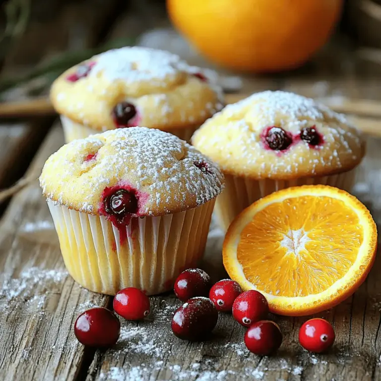 Für die Cranberry Orange Muffins benötigst du folgende Zutaten: - 2 Tassen Weizenmehl - 1 Tasse frische Cranberries, grob gehackt - 1/2 Tasse Zucker - 1/2 Tasse brauner Zucker, fest gepackt - 1 Esslöffel Backpulver - 1/2 Teelöffel Natron - 1/4 Teelöffel Salz - Abrieb von 1 Orange - 1/2 Tasse ungesalzene Butter, geschmolzen - 1 großes Ei - 1 Tasse frisch gepresster Orangensaft (für den besten Geschmack) - 1 Teelöffel Vanilleextrakt Diese Muffins sind lecker und nahrhaft. Sie enthalten Vitamine und Mineralstoffe. Die frischen Cranberries liefern Vitamin C. Die Orangen geben dir auch viel Vitamin C und Ballaststoffe. Butter bringt gesunde Fette, die wichtig sind. Zucker gibt dir die Energie, die du brauchst. Achte jedoch auf die Menge, um gesund zu bleiben. Frische Cranberries sind am besten, wenn sie fest und glänzend sind. Vermeide matschige oder beschädigte Beeren. Du kannst auch gefrorene Cranberries verwenden, wenn frische nicht verfügbar sind. Die Orange sollte schwer in der Hand liegen und eine glatte Haut haben. So bekommst du den besten Saft und Zest. Zest ist der feine Abrieb der Schale. Er gibt den Muffins viel Geschmack. Wenn du keine frischen Orangen hast, kannst du auch Orangensaft aus der Flasche verwenden. Achte darauf, dass er 100 % Saft ist. Zuerst heize deinen Ofen auf 175 °C vor. Lege ein Muffinblech mit Papierförmchen aus. Du kannst auch Kochspray verwenden, um die Förmchen zu fetten. Das sorgt dafür, dass die Muffins nicht kleben bleiben. In einer großen Schüssel vermische 2 Tassen Weizenmehl, 1 Tasse grob gehackte frische Cranberries, 1/2 Tasse Zucker, 1/2 Tasse braunen Zucker, 1 Esslöffel Backpulver, 1/2 Teelöffel Natron und 1/4 Teelöffel Salz. Gib den Abrieb von 1 Orange dazu. Mische alles gut mit einem Schneebesen. In einer anderen Schüssel kombinierst du 1/2 Tasse geschmolzene Butter, 1 großes Ei, 1 Tasse frisch gepressten Orangensaft und 1 Teelöffel Vanilleextrakt. Rühre alles gut durch. Gieße die feuchten Zutaten in die trockenen Zutaten. Hebe alles vorsichtig unter, bis alles gut vermischt ist. Ein paar Klümpchen sind in Ordnung. Füge die gehackten Cranberries hinzu und falte sie vorsichtig unter den Teig. Verteile den Teig gleichmäßig auf die Muffinförmchen. Fülle jedes Förmchen etwa zu 2/3. Backe die Muffins für 18 bis 20 Minuten. Sie sind fertig, wenn ein Zahnstocher sauber herauskommt. Lass die Muffins 5 Minuten in der Form abkühlen. Danach lege sie auf ein Kuchengitter, um vollständig abzukühlen. Du kannst sie warm servieren, mit Puderzucker bestäuben und mit frischen Orangenscheiben garnieren. Für das vollständige Rezept schaue dir die [Full Recipe] an. Ein häufiger Fehler ist, den Teig zu stark zu mischen. Das führt zu harten Muffins. Mischen Sie nur so lange, bis alle Zutaten verbunden sind. Ein paar Klümpchen sind okay. Achten Sie auch darauf, die Cranberries gleichmäßig im Teig zu verteilen. So bekommt jeder Biss den frischen Geschmack. Wenn Sie keine frischen Cranberries finden, können Sie gefrorene verwenden. Diese sind oft leicht verfügbar. Sie können auch andere Früchte benutzen, wie Heidelbeeren oder Himbeeren. Für eine süßere Note, fügen Sie etwas mehr Zucker hinzu. Wer es herzhaft mag, kann Nüsse oder Schokolade hinzufügen. Die ideale Backtemperatur ist 175 °C. Backen Sie die Muffins 18 bis 20 Minuten. Prüfen Sie mit einem Zahnstocher, ob sie fertig sind. Wenn der Zahnstocher sauber herauskommt, sind sie bereit. Lassen Sie die Muffins fünf Minuten in der Form ruhen, bevor Sie sie abkühlen lassen. So bleiben sie schön feucht. Für das komplette Rezept schauen Sie sich den [Full Recipe](#) an. {{image_4}} Für einen extra Crunch können Sie Nüsse hinzufügen. Walnüsse oder Mandeln passen gut. Hacken Sie die Nüsse grob und mischen Sie sie in den Teig. Ich empfehle, etwa 1/2 Tasse Nüsse zu verwenden. So erhalten die Muffins eine schöne Textur und zusätzlichen Geschmack. Möchten Sie eine glutenfreie Variante? Verwenden Sie glutenfreies Mehl. Es gibt viele gute Mischungen auf dem Markt. Achten Sie darauf, dass die Mischung für Backwaren geeignet ist. Auch hier ist die Menge gleich: 2 Tassen glutenfreies Mehl. Der Geschmack bleibt lecker, und die Muffins werden fluffig. Sie können auch andere Zutaten hinzufügen. Zum Beispiel, Schokoladenstückchen oder Kokosraspeln. Für eine herzhaftere Note probieren Sie Feta oder getrocknete Tomaten. Diese Variationen machen die Muffins spannend und einzigartig. Experimentieren Sie mit verschiedenen Zutaten und finden Sie Ihre Favoriten! Denken Sie daran, dass Sie für jedes Rezept auch die Full Recipe verwenden können, um die besten Ergebnisse zu erzielen. Um die Frische der Muffins zu bewahren, sollten Sie sie in einem luftdichten Behälter aufbewahren. Lassen Sie die Muffins zuerst vollständig abkühlen, bevor Sie sie lagern. So vermeiden Sie, dass sich Feuchtigkeit bildet. Sie können auch ein Stück Brot in den Behälter legen. Das hilft, die Muffins weich zu halten. Wenn Sie die Muffins aufwärmen möchten, nutzen Sie den Ofen. Heizen Sie ihn auf 175 °C vor. Legen Sie die Muffins auf ein Backblech. Erhitzen Sie sie für etwa 5 bis 10 Minuten. Alternativ können Sie die Mikrowelle verwenden. Legen Sie die Muffins auf einen Teller und erhitzen Sie sie für 10 bis 15 Sekunden. So bleiben sie saftig und warm. Im Kühlschrank halten sich die Cranberry Orange Muffins etwa 5 bis 7 Tage. Wickeln Sie sie gut ein, um sie frisch zu halten. Wenn Sie die Muffins länger aufbewahren wollen, frieren Sie sie ein. Legen Sie die Muffins in einen Gefrierbeutel. Sie können sie bis zu 3 Monate im Gefrierschrank aufbewahren. Lassen Sie die Muffins vor dem Essen bei Raumtemperatur auftauen oder verwenden Sie die oben genannten Tipps zur Wiedererwärmung. Cranberry Orange Muffins backen Sie für 18 bis 20 Minuten. Überprüfen Sie die Muffins, indem Sie einen Zahnstocher in die Mitte stecken. Wenn er sauber herauskommt, sind die Muffins fertig. Lassen Sie sie nach dem Backen 5 Minuten in der Form abkühlen. Danach können Sie sie auf ein Kuchengitter legen. Ja, Sie können gefrorene Cranberries verwenden. Lassen Sie sie vorher leicht antauen. Das hilft, dass der Teig nicht zu feucht wird. Gefrorene Cranberries können die Muffins etwas saftiger machen. Sie müssen aber darauf achten, dass sie gut gleichmäßig in den Teig verteilt sind. Sie können verschiedene Alternativen für Zucker nutzen. Honig, Agavendicksaft oder Kokoszucker sind gute Optionen. Diese Süßstoffe haben unterschiedliche Geschmäcker und Texturen. Experimentieren Sie, um die beste Option für Ihren Geschmack zu finden. Achten Sie darauf, die Menge anzupassen, da sie süßer oder weniger süß sein können. In meinem [Full Recipe] finden Sie die genauen Mengen für Zucker und Alternativen. Diese Anleitung bietet alles für köstliche Cranberry-Orange-Muffins. Sie haben frische Zutaten kennengelernt, die perfekte Teigmischung vorbereitet und hilfreiche Tipps beachtet. Ich hoffe, die Variationen inspirieren Sie zum Experimentieren in der Küche. Lagern und wiedererwärmen Sie die Muffins richtig, um den besten Geschmack zu genießen. Die Antworten auf häufige Fragen helfen Ihnen, Zweifel zu klären. Nutzen Sie diese Tipps, um das Backen zu einer Freude zu machen!