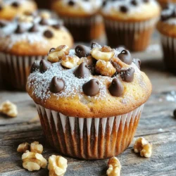 Für diese leckeren Muffins benötigst du folgende Zutaten: - 2 reife Bananen, zerdrückt - 120 g Kristallzucker - 50 g brauner Zucker, gepackt - 80 ml ungesalzene Butter, geschmolzen - 1 großes Ei - 1 Teelöffel Vanilleextrakt - 1 Teelöffel Backpulver - 1/4 Teelöffel Salz - 190 g Weizenmehl - 180 g halbbitte Schokoladenstückchen - 60 g gehackte Walnüsse (optional) Diese Zutaten ergeben 12 Muffins. Wähle die Bananen gut aus. Sie sollten sehr reif sein. Je reifer die Bananen, desto süßer werden die Muffins. Achte auch auf frische Eier und gute Qualität der Schokoladenstückchen. Verwende ungesalzene Butter, damit du den Salzgeschmack besser kontrollierst. Du kannst auch eine Mischung aus verschiedenen Schokoladen verwenden. Für Allergiker gibt es tolle Alternativen. Du kannst das Ei durch Apfelmus oder eine Banane ersetzen. Für vegane Muffins nimm pflanzliche Butter und ein Leinsamen-Ei. Glutenfreie Muffins gelingen mit glutenfreiem Mehl. Wenn du Nüsse nicht magst, lasse die Walnüsse einfach weg. Diese Anpassungen machen das Rezept vielseitig und für jeden zugänglich. Beginnen Sie mit den Bananen. Nehmen Sie zwei reife Bananen und zerdrücken Sie sie in einer großen Schüssel. Fügen Sie dann 120 g Kristallzucker und 50 g braunen Zucker hinzu. Rühren Sie diese Zutaten gut durch, bis sie eine glatte Masse bilden. Es ist wichtig, dass die Bananen gut vermischt sind. Jetzt kommt die geschmolzene Butter ins Spiel. Geben Sie 80 ml ungesalzene Butter zu der Bananenmischung. Mischen Sie alles gut. Nun schlagen Sie ein großes Ei und 1 Teelöffel Vanilleextrakt ein. Rühren Sie, bis die Mischung schön glatt ist. In einer anderen Schüssel kombinieren Sie 1 Teelöffel Backpulver, 1/4 Teelöffel Salz und 190 g Weizenmehl. Mischen Sie diese trockenen Zutaten gut. Fügen Sie die Mehlmischung nach und nach zur Bananenmischung hinzu. Rühren Sie vorsichtig, bis sich alles gerade so verbindet. Vermeiden Sie es, zu viel zu rühren. Jetzt können Sie 180 g halbbitte Schokoladenstückchen und 60 g gehackte Walnüsse, falls gewünscht, unterheben. Heizen Sie Ihren Ofen auf 175°C vor. Bereiten Sie ein Muffinblech vor, indem Sie Papierförmchen hineinlegen oder die Mulden einfetten. Nehmen Sie den Muffinteig und verteilen Sie ihn gleichmäßig auf die 12 Muffinmulden. Füllen Sie jede Mulde etwa zu 3/4. Backen Sie die Muffins für 18-20 Minuten. Überprüfen Sie mit einem Zahnstocher, ob sie fertig sind. Wenn der Zahnstocher sauber herauskommt, sind die Muffins bereit. Lassen Sie die Muffins für 5 Minuten im Blech abkühlen. Danach nehmen Sie sie heraus und legen sie auf ein Kuchengitter. Lassen Sie sie dort vollständig abkühlen. Servieren Sie die Muffins warm. Eine gute Idee ist, sie mit Puderzucker zu bestäuben oder einen Klecks Schlagsahne hinzuzufügen. Für einen besonderen Look können Sie vor dem Backen einige Schokoladenstückchen auf die Muffins streuen. So erhalten Sie einen schmelzenden Effekt. Für das vollständige Rezept schauen Sie sich das [Full Recipe] an. Um die besten Muffins zu backen, achte auf die reifen Bananen. Sie sollten braune Flecken haben. Je reifer die Bananen, desto süßer und aromatischer wird der Teig. Verwende auch frische Schokoladenstückchen. Diese schmelzen besser und geben einen intensiven Geschmack. Heize den Ofen immer gut vor. Ein gut vorgeheizter Ofen sorgt für gleichmäßiges Backen. Ein häufiger Fehler ist das Übermixen des Teigs. Mische die Zutaten nur, bis sie gerade verbunden sind. Übermixen kann die Muffins hart machen. Achte auch darauf, die Muffins nicht zu lange zu backen. Wenn sie zu dunkel werden, verlieren sie ihren Geschmack. Verwende einen Zahnstocher, um zu testen, ob die Muffins fertig sind. Wenn er sauber herauskommt, sind sie perfekt. Um besonders saftige Muffins zu erhalten, füge einen Löffel Joghurt oder Apfelmus hinzu. Diese Zutaten machen die Muffins feucht und lecker. Auch das Schmelzen der Butter ist wichtig. Geschmolzene Butter sorgt für eine zarte Textur. Du kannst auch die Walnüsse weglassen, wenn du es einfacher magst. Sie sind optional, aber sie geben einen schönen Crunch. Für das vollständige Rezept schau dir das [Full Recipe] an. {{image_4}} Du möchtest die Muffins vegan oder glutenfrei machen? Das ist ganz einfach! Ersetze das Ei durch einen Esslöffel Leinsamenmehl und drei Esslöffel Wasser. Lass es für etwa fünf Minuten quellen. Für die Butter kannst du Pflanzenöl oder Kokosöl verwenden. Um glutenfrei zu backen, tausche das Weizenmehl gegen eine glutenfreie Mehlmischung aus. Achte darauf, dass deine Backpulver glutenfrei ist. Möchtest du noch gesündere Muffins? Füge einen halben Becher Haferflocken hinzu. Das gibt Ballaststoffe und macht die Muffins sättigender. Du kannst auch ein paar Esslöffel Joghurt oder Apfelmus einrühren. Das macht die Muffins saftiger und fügt einen tollen Geschmack hinzu. Ein Teelöffel Zimt kann auch für einen extra Kick sorgen. Du kannst die Muffins nach Lust und Laune variieren! Walnüsse sind eine tolle Ergänzung, aber auch Mandeln oder Pekannüsse passen gut. Für mehr Geschmack kannst du Gewürze wie Muskatnuss oder Ingwer hinzufügen. Wenn du Schokoladenstückchen magst, probiere verschiedene Sorten aus, wie weiße Schokolade oder dunkle Schokolade. Diese kleinen Änderungen machen einen großen Unterschied im Geschmack. Für das volle Rezept, schau dir das Choco-Banana Bliss Muffins Rezept an. Um die Frische Ihrer Chocolate Chip Banana Muffins zu bewahren, lagern Sie sie in einem luftdichten Behälter. Ein solcher Behälter schützt die Muffins vor Feuchtigkeit und Luft. Halten Sie die Muffins bei Zimmertemperatur. So bleiben sie weich und lecker. Wenn Sie die Muffins innerhalb von zwei bis drei Tagen essen, ist dies die beste Methode. Wenn Sie die Muffins länger aufbewahren möchten, können Sie sie einfrieren. Lassen Sie die Muffins zuerst vollständig abkühlen. Wickeln Sie dann jeden Muffin in Frischhaltefolie ein. Legen Sie die eingewickelten Muffins in einen Gefrierbeutel. So bleiben sie bis zu drei Monate frisch. Zum Auftauen legen Sie die Muffins einfach bei Zimmertemperatur für ein paar Stunden heraus. Sie können sie auch in der Mikrowelle kurz erwärmen. Haben Sie Muffins übrig? Verwenden Sie sie für neue Leckereien! Zerbröseln Sie die Muffins und nutzen Sie sie als Topping für Eis oder Joghurt. Sie können auch Muffin-Pudding machen. Mischen Sie die zerbröselten Muffins mit Eiern und Milch, backen Sie die Mischung in einer Auflaufform und genießen Sie ein neues Dessert. Muffins bleiben frisch für etwa drei Tage, wenn Sie sie richtig lagern. Bewahren Sie sie in einem luftdichten Behälter auf. So bleibt die Feuchtigkeit erhalten. Wenn Sie sie länger aufbewahren möchten, können Sie die Muffins auch einfrieren. In einem Gefrierbeutel halten sie bis zu drei Monate. Um sie wieder aufzutauen, lassen Sie sie einfach bei Raumtemperatur stehen. Ja, Sie können die Schokoladenstückchen durch viele andere Zutaten ersetzen. Zum Beispiel sind getrocknete Früchte, wie Rosinen oder Cranberries, eine tolle Wahl. Auch Nüsse oder Kokosraspeln passen gut. Wenn Sie Schokolade lieben, probieren Sie weiße oder Vollmilchschokolade. Es ist wichtig, die Menge gleich zu halten, damit die Muffins gut gelingen. Flache Muffins können mehrere Gründe haben. Ein häufiger Grund ist, dass der Teig zu stark gemischt wurde. Mixen Sie nur, bis die Zutaten gerade vermengt sind. Ein anderer Grund könnte sein, dass das Backpulver nicht mehr frisch ist. Überprüfen Sie das Ablaufdatum und verwenden Sie frisches Backpulver für beste Ergebnisse. Achten Sie auch darauf, den Ofen richtig vorzuheizen. Wir haben die besten Zutaten für schokoladige Bananenmuffins erkundet. Du hast erfahren, wie man den Teig vorbereitet, die Muffins backt und die perfekten Lager- und Serviertipps gibt. Mit unseren Tipps und Tricks kannst du Fehler vermeiden und saftige Muffins backen. Variationen wie vegane und glutenfreie Optionen bieten dir Flexibilität. Diese Muffins sind einfach und lecker. Probiere sie aus und genieße jeden Bissen!