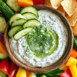 - 1 große Gurke, gerieben und überschüssige Feuchtigkeit ausgedrückt - 1 Tasse Naturgriechischer Joghurt - 2 Esslöffel frischer Dill, fein gehackt - 1 Knoblauchzehe, gepresst - 1 Esslöffel Zitronensaft - 1 Teelöffel Olivenöl - Salz und Pfeffer nach Geschmack Um einen leckeren Gurken-Dill-Joghurtdip zu machen, sind frische Zutaten wichtig. Die Gurke gibt dem Dip eine knackige Textur. Dill bringt den frischen Geschmack, den wir lieben. Joghurt macht den Dip cremig und reichhaltig. Die Knoblauchzehe gibt ein wenig Schärfe. Zitronensaft bringt Frische. Olivenöl fügt einen feinen Geschmack hinzu. Für 4 Portionen empfehle ich, diese Mengen zu verwenden. So bleibt der Dip schön ausgewogen. Wenn Sie mehr Dip brauchen, verdoppeln Sie einfach die Zutaten. - Reibe oder Küchenmaschine zum Raspeln der Gurke - Schüssel zum Mischen - Geschirrtuch oder Käsetuch zum Ausdrücken der Gurke - Löffel zum Rühren - Servierschüssel für den Dip Diese einfachen Utensilien machen die Zubereitung einfach. Sie sind nicht teuer und sollten in jeder Küche vorhanden sein. Wenn Sie den Dip ansprechend präsentieren möchten, wählen Sie eine schöne Schüssel. Das Auge isst mit! Zuerst nimmst du die große Gurke. Reibe sie mit einer Reibe oder Küchenmaschine. Danach gibst du die geriebene Gurke in ein Geschirrtuch. Drücke so viel Flüssigkeit wie möglich aus. Das hilft, den Dip dick und cremig zu machen. Wenn du das nicht tust, wird der Dip wässrig. Achte darauf, dass die Gurke gut abgetropft ist. Jetzt ist es Zeit, den Dip zuzubereiten. Nimm eine mittelgroße Schüssel. Gib dort den Naturgriechischen Joghurt hinein. Füge die ausgedrückte Gurke dazu. Rühre beides gut um, bis es gleichmäßig vermischt ist. Dann kommen der fein gehackte Dill, die gepresste Knoblauchzehe, der Zitronensaft und das Olivenöl dazu. Rühre alles erneut, bis die Zutaten gut verteilt sind. Schmecke den Dip mit Salz und Pfeffer ab. Probiere ihn und passe den Geschmack nach deinem Wunsch an. Lasse den Dip für mindestens 30 Minuten im Kühlschrank ruhen. So können die Aromen sich richtig entfalten. Wenn du bereit bist zu servieren, nimm eine schöne Schüssel. Übertrage den Dip hinein und garniere ihn mit einem Zweig frischem Dill. Du kannst auch einige Gurkenscheiben oben drauf legen. Das sieht gut aus und macht den Dip noch frischer. Serviere den Dip mit frischem Gemüse oder Pita-Chips. Du kannst ihn auch als Sauce in Sandwiches oder Wraps verwenden. So wird jede Mahlzeit ein Genuss! Für die vollständige Anleitung, schau dir das Rezept an: [Full Recipe]. Um einen wässrigen Dip zu vermeiden, drücken Sie die Gurke gut aus. Nach dem Reiben ist dies entscheidend. Das Wasser in der Gurke kann den Dip verwässern. Nutzen Sie ein sauberes Geschirrtuch oder Käsetuch. Wickeln Sie die Gurke darin und drücken Sie fest. So erhalten Sie einen dickeren, cremigen Dip. Der Gurken-Dill-Joghurtdip ist sehr anpassbar. Sie können mehr oder weniger Dill hinzufügen, je nach Geschmack. Knoblauch kann auch in der Menge variieren. Wenn Sie es schärfer mögen, fügen Sie eine Prise Cayennepfeffer hinzu. Für eine frischere Note ist frischer Zitronensaft ideal. Experimentieren Sie mit verschiedenen Kräutern wie Minze oder Petersilie. Um den Dip frisch zu halten, lagern Sie ihn in einem luftdichten Behälter. Im Kühlschrank hält er sich bis zu drei Tage. Vor dem Servieren, rühren Sie ihn gut um. Dies sorgt dafür, dass sich die Aromen gut vermischen. Wenn Sie den Dip aufbewahren, vermeiden Sie, ihn mit Gemüse zu mischen. So bleibt er länger frisch und lecker. {{image_4}} Ich liebe es, mit Kräutern zu spielen. Neben Dill kannst du auch frischen Schnittlauch oder Petersilie verwenden. Beide bringen frische Aromen. Ein Hauch von Minze schafft eine interessante Note. Experimentiere und finde deine Lieblingskombination. Wenn du vegan bist, ist das leicht. Verwende pflanzlichen Joghurt anstelle von griechischem Joghurt. Es gibt viele leckere Optionen auf dem Markt. Achte darauf, dass der Joghurt ungesüßt ist. Du kannst auch Cashew-Creme für eine reichhaltige Textur verwenden. Der Dip sieht toll aus, wenn du ihn kreativ präsentierst. Probiere, ihn in kleinen Schalen zu servieren. Du kannst auch einen großen Teller mit frischem Gemüse und Pita-Chips anrichten. Für einen festlichen Look kannst du den Dip in einer ausgehöhlten Gurke servieren. Das macht Eindruck! Der Gurken-Dill-Joghurtdip hält sich bis zu fünf Tage im Kühlschrank. Bewahren Sie ihn in einem luftdichten Behälter auf. Dies schützt den Dip vor Gerüchen und sorgt dafür, dass er frisch bleibt. Stellen Sie sicher, dass der Dip vor dem Servieren gut gekühlt ist. So schmeckt er am besten. Einfrieren ist nicht ideal für diesen Dip. Die Textur kann sich verändern, wenn er gefroren wird. Wenn Sie dennoch einfrieren möchten, verwenden Sie einen gefrierfesten Behälter. Lassen Sie etwas Platz für die Ausdehnung. Aufgetaut kann der Dip wässrig sein. Mischen Sie ihn dann gut, bevor Sie ihn servieren. Sehen Sie sich den Dip genau an. Wenn Sie Veränderungen in der Farbe oder Textur bemerken, könnte er schlecht sein. Ein saurer Geruch ist ebenfalls ein Warnsignal. Wenn der Dip unangenehm riecht oder Schimmel zeigt, entsorgen Sie ihn sofort. Sicherheit geht vor. Gurken-Dill-Joghurtdip bleibt im Kühlschrank bis zu 5 Tage frisch. Achten Sie darauf, den Dip gut abzudecken. So bleibt er länger lecker und aromatisch. Wenn der Dip wässrig wird, könnte dies ein Zeichen für Verderb sein. Prüfen Sie immer Geruch und Aussehen. Ja, Sie können den Dip im Voraus machen. Tatsächlich schmeckt er nach ein paar Stunden im Kühlschrank noch besser. Die Aromen vermischen sich und intensivieren den Geschmack. Bereiten Sie ihn einfach einen Tag vorher zu und lassen Sie ihn kühl stehen. Der Dip passt toll zu vielen Snacks. Hier sind einige gute Beilagen: - Frisches Gemüse wie Karotten, Sellerie und Paprika - Pita-Chips oder Tortilla-Chips - Gebackene Kartoffeln oder Ofenkartoffeln - Sandwiches oder Wraps als Sauce - Fladenbrot oder Cracker Diese Optionen machen Ihr Essen bunt und lecker. Probieren Sie verschiedene Kombinationen aus! Der Gurken-Dill-Joghurtdip ist einfach zuzubereiten und lecker. Wir haben die Hauptzutaten, Mengen und die Vorbereitung besprochen. Du hast gelernt, wie du den Dip zubereitest und ansprechend präsentierst. Tipps helfen dir, die perfekte Konsistenz zu erreichen. Variationen bieten dir kreative Möglichkeiten, um den Dip anzupassen. Achte auf die richtige Aufbewahrung, um Frische zu sichern. Genieß diesen Dip zu deinen Lieblingssnacks oder als Beilage. So wird jede Mahlzeit besser!