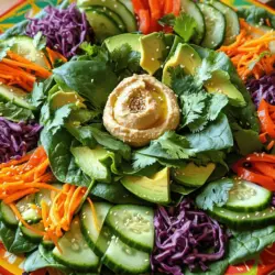 Um die No-Cook Rainbow Veggie Wraps zuzubereiten, benötigen Sie folgende Zutaten: - 4 große Spinat- oder Mangoldblätter - 1 Tasse geraspelte Karotten - 1 Tasse dünn geschnittene rote Paprika - 1 Tasse Gurke, in Streifen geschnitten - 1 Tasse rote Kohlscheiben, geraspelt - 1 kleine reife Avocado, in Scheiben geschnitten - ½ Tasse Hummus (jede Geschmacksrichtung) - ¼ Tasse frischer Koriander oder Petersilie, gehackt - Salz und Pfeffer nach Geschmack - 1 Esslöffel Sesamsamen (zum Garnieren) Jede Zutat bringt wichtige Nährstoffe mit. Spinat und Mangold liefern Eisen und Vitamine. Karotten sind reich an Beta-Carotin, das gut für die Augen ist. Rote Paprika hat viel Vitamin C, was das Immunsystem stärkt. Gurken haben viel Wasser und helfen, den Körper hydratisiert zu halten. Roter Kohl enthält Antioxidantien, die Entzündungen reduzieren. Avocados liefern gesunde Fette, die gut fürs Herz sind. Hummus bietet Protein und Ballaststoffe, die lange satt machen. Koriander und Petersilie sind nicht nur lecker, sondern auch reich an Vitaminen. Sesamsamen fügen gesunde Fette und einen knusprigen Biss hinzu. Falls Sie keine der Zutaten haben, gibt es Alternativen. Statt Spinat können Sie Kopfsalat verwenden. Für Karotten eignen sich auch Zucchini. Anstelle von roter Paprika können Sie gelbe oder grüne Paprika nehmen. Gurken können durch Sellerie ersetzt werden. Wenn Sie keinen roten Kohl finden, probieren Sie grünen Kohl. Für die Avocado können Sie auch Guacamole verwenden. Hummus kann durch Frischkäse oder eine andere Dip-Variante ersetzt werden. Wenn Sie kein Koriander mögen, verwenden Sie einfach mehr Petersilie. Um die Wraps zu machen, beginne mit einem großen Spinat- oder Mangoldblatt. Lege es auf eine saubere, flache Fläche. Wasche das Blatt gut und trockne es ab. Nimm einen Esslöffel Hummus und verteile ihn gleichmäßig auf dem Blatt. Lass etwas Platz an den Rändern. Jetzt kommt das Beste: die Füllung! Schichte die geraspelten Karotten, die geschnittene rote Paprika, die Gurkenstreifen, den roten Kohl und die Avocadoscheiben in die Mitte des Blattes. Das sieht nicht nur gut aus, sondern schmeckt auch lecker. Vergiss nicht, die gehackte Koriander- oder Petersilie darüber zu streuen. Würze alles mit ein bisschen Salz und Pfeffer. Falte die Seiten des Blattes über die Füllung. Dann rolle das Blatt von unten nach oben fest auf. Mache das mit allen Blättern und Füllungen, bis du genug Wraps hast. Schneide jeden Wrap diagonal in der Mitte durch. Das macht sie schön anzusehen. Um die Wraps besonders bunt zu machen, benutze frisches und knackiges Gemüse. Achte darauf, dass die Farben gut zusammenpassen. Das Auge isst mit! Lege die Füllung in der Mitte, so bleibt alles gut zusammen. Wenn du die Zutaten in einer schönen Reihenfolge anrichtest, sieht der Wrap noch appetitlicher aus. Du kannst auch die Menge der Füllung variieren. Wenn du mehr von einer Zutat magst, füge sie einfach hinzu. So machst du jeden Wrap nach deinem Geschmack. Die Präsentation ist wichtig. Lege die Wraps schön auf einem bunten Teller. Stelle in die Mitte einen Klecks Hummus als Dip. Das sieht toll aus und schmeckt super. Für einen zusätzlichen Farbtupfer kannst du essbare Blumen oder Zitronenscheiben hinzufügen. Das macht die Wraps noch einladender. Achte darauf, dass die Wraps frisch aussehen. So erreichst du eine tolle Präsentation, die deine Gäste beeindrucken wird. Für die genauen Mengen und Schritte, schau dir das Full Recipe an. Die Wraps bleiben frisch, wenn Sie sie richtig lagern. Wickeln Sie die fertigen Wraps in Frischhaltefolie. So bleibt die Feuchtigkeit drin. Lagern Sie sie im Kühlschrank. Sie sind bis zu drei Tage haltbar. Überprüfen Sie die Wraps vor dem Essen. Achten Sie auf Geruch oder Aussehen. Wenn sie gut aussehen, sind sie bereit zum Genießen. Fügen Sie verschiedene Kräuter und Gewürze hinzu, um den Geschmack zu verbessern. Frischer Basilikum oder Minze bringt eine tolle Note. Für einen scharfen Kick probieren Sie etwas Chili oder Paprika. Sie können auch geröstete Nüsse oder Samen hinzufügen. Diese sorgen für einen schönen Crunch und mehr Nährstoffe. Dips und Saucen machen die Wraps noch besser. Servieren Sie sie mit Hummus oder einer Joghurtsauce. Eine Erdnuss- oder Tahinisauce passt auch gut. Machen Sie eine Avocado-Limetten-Sauce für einen frischen Geschmack. Experimentieren Sie mit verschiedenen Kombinationen. So finden Sie Ihre Lieblingssauce zu den Wraps. {{image_4}} Wenn Sie die No-Cook Rainbow Veggie Wraps zubereiten, gibt es viele tolle Optionen. Diese Wraps sind perfekt für alle, die vegetarisch oder vegan essen. Sie können den Hummus leicht durch Nussbutter oder Avocadocreme ersetzen. Beide geben den Wraps einen schönen, cremigen Geschmack. Für einen zusätzlichen Proteinschub können Sie auch Kichererbsen oder schwarze Bohnen hinzufügen. Diese Zutaten sind einfach zu finden und machen die Wraps sättigender. Wer Gluten meiden möchte, hat auch viele Optionen. Verwenden Sie große Blätter von Salat oder Kohl als Wraps. Diese sind nicht nur glutenfrei, sondern auch kalorienarm. Sie können auch spezielle glutenfreie Tortillas kaufen. Diese sind oft in Supermärkten erhältlich. Achten Sie darauf, die Zutatenliste zu prüfen, um sicherzugehen, dass keine Glutenquellen enthalten sind. Die Füllungen für Ihre Wraps können Sie ganz nach Lust und Laune variieren. Probieren Sie geröstete rote Paprika, Zucchini oder sogar Spargel aus. Sie können auch eine Schicht Pesto oder Joghurtsoße hinzufügen, um den Geschmack zu verändern. Für einen süßen Akzent sind geschnittene Äpfel oder Birnen eine tolle Idee. Lassen Sie Ihrer Kreativität freien Lauf! Mit diesen Variationen bleiben die No-Cook Rainbow Veggie Wraps immer frisch und spannend. Wenn Sie mehr Ideen wollen, schauen Sie sich das [Full Recipe] an. Um die No-Cook Rainbow Veggie Wraps frisch zu halten, lege sie in einen luftdichten Behälter. Stelle sicher, dass die Wraps nicht zusammenkleben. Verwende Trennpapier oder Folie zwischen den Wraps, um dies zu vermeiden. Im Kühlschrank bleiben sie bis zu drei Tage frisch. Für eine längere Haltbarkeit, friere die Wraps ein. Wickel sie fest in Frischhaltefolie ein und lege sie in einen Gefrierbeutel. So bleiben sie bis zu drei Monate genießbar. Wenn du sie essen möchtest, lasse sie im Kühlschrank auftauen. Meal Prepping ist einfach mit diesen Wraps. Bereite die Füllungen im Voraus vor. Lagere sie getrennt in Behältern. Wenn du bereit bist, die Wraps zu machen, rolle einfach die Füllungen in die Blätter. Dies spart Zeit und sorgt für frische Wraps. Wenn du die Full Recipe befolgst, hast du alles, was du brauchst! Die No-Cook Rainbow Veggie Wraps bleiben frisch für etwa zwei bis drei Tage. Lagern Sie sie in einem luftdichten Behälter im Kühlschrank. Achten Sie darauf, die Wraps nicht zu lange stehen zu lassen, da die Blätter weich werden können. Wenn Sie die Wraps länger halten möchten, lassen Sie die Avocado weg, da sie schnell bräunlich wird. So bleibt das Gemüse schön knackig und bunt. Ja, Sie können die Wraps ohne Hummus machen. Lassen Sie das Hummus einfach weg oder ersetzen Sie es durch einen anderen Aufstrich. Avocado kann eine tolle Alternative sein. Sie sorgt für Cremigkeit und Geschmack. Andere Optionen sind Frischkäse oder Guacamole. Experimentieren Sie mit verschiedenen Geschmäckern, um Ihre perfekten Wraps zu finden. Die besten Beilagen zu den Wraps sind leichte, frische Snacks. Einige gute Optionen sind: - Ein einfacher Salat mit Zitronendressing - Reiscracker oder Gemüsesticks - Eine fruchtige Salsa oder eine pikante Dipsauce - Joghurt oder Kräuterquark als Dip Jede Beilage ergänzt die bunten Wraps und bringt zusätzliche Frische. Probieren Sie verschiedene Kombinationen aus, um Ihr Essen noch interessanter zu gestalten. Diese Anleitung zeigt dir, wie du köstliche Wraps zubereitest. Wir haben die besten Zutaten, Tipps zur Zubereitung und praktische Varianten besprochen. Du weißt jetzt, wie du die Wraps haltbar machst und lagern kannst. Experimentiere mit verschiedenen Füllungen und Dips, um sie noch schmackhafter zu machen. Vergiss nicht, die Wraps nach der Zubereitung frisch zu konsumieren. So bleibt ihr Geschmack am besten erhalten. Viel Spaß beim Kochen und Genießen!