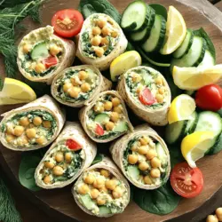 Für die Zubereitung der leckeren Zitronen-Dill Kichererbsen Wraps benötigst du folgende Zutaten: - 1 Dose (425 g) Kichererbsen, abgetropft und abgespült - 60 ml griechischer Joghurt - 15 ml Tahini - 15 ml frisch gepresster Zitronensaft - Schale von 1 Zitrone (abgerieben) - 15 ml frischer Dill, gehackt - 1 Knoblauchzehe, fein gehackt - Salz und Pfeffer nach Geschmack - 4 große Vollkorn-Wraps - 250 ml Babyleaf-Spinat - 1 große Gurke, dünn geschnitten - 1 Paprika, dünn geschnitten - Cherry-Tomaten, halbiert (optional) Für die Kichererbsen kannst du auch getrocknete Kichererbsen verwenden. Koche sie vorher. Wenn du keinen griechischen Joghurt hast, probiere Quark oder pflanzlichen Joghurt. Tahini kann durch Erdnussbutter ersetzt werden, wenn du eine andere Note möchtest. Der Dill ist wichtig, aber du kannst auch Petersilie verwenden, wenn du keinen Dill hast. Kichererbsen bieten viel Protein und Ballaststoffe. Sie sind gut für die Verdauung. Griechischer Joghurt hat weniger Zucker und mehr Eiweiß als normaler Joghurt. Zitronensaft bringt Frische und Vitamin C. Dill hat Antioxidantien und kann gut für die Verdauung sein. Paprika und Gurken sind kalorienarm und voller Vitamine. Diese Wraps sind nicht nur lecker, sondern auch nahrhaft. Beginne mit einer Dose Kichererbsen. Spüle sie gut ab und lasse sie abtropfen. Nimm eine mittelgroße Schüssel. Zerdrücke die Kichererbsen mit einer Gabel oder einem Kartoffelstampfer. Du solltest einige Stücke für die Textur behalten. Füge dann den griechischen Joghurt hinzu. Tahini sorgt für den besonderen Geschmack. Presse den Saft einer frischen Zitrone hinein. Die abgeriebene Zitronenschale bringt noch mehr Aroma. Hacke frischen Dill und Knoblauch fein und gib sie dazu. Schmecke die Mischung mit Salz und Pfeffer ab. Rühre alles gut um, bis eine cremige Masse entsteht. Nimm einen großen Vollkorn-Wrap. Lege ihn flach auf eine saubere Arbeitsfläche. Gib großzügig einen Löffel der Kichererbsenmischung in die Mitte. Darüber kommt eine Handvoll Babyleaf-Spinat. Füge dann die dünnen Gurkenscheiben und Paprikastreifen hinzu. Wenn du magst, kannst du auch halbierte Cherry-Tomaten darauflegen. Falte die Seiten des Wraps ein. Rolle ihn dann von unten nach oben fest auf. Achte darauf, dass die Füllung sicher im Inneren bleibt. Wiederhole diesen Schritt mit den restlichen Wraps. Wenn alle Wraps gefüllt sind, schneide sie diagonal in zwei Hälften. Das macht das Essen einfacher. Arrangiere die Wraps auf einer schönen Servierplatte. Du kannst sie mit frischem Dill und Zitronenschnitten garnieren. Das sieht toll aus und bringt Farbe auf den Tisch. Serviere die Wraps mit deiner Lieblings-Dippsauce. So bekommst du noch mehr Geschmack. Für die vollständige Anleitung, schau dir das Full Recipe an. Um die Kichererbsenmischung perfekt zu machen, zerdrücke die Kichererbsen nicht zu fein. Eine grobe Textur macht den Wrap spannender. Mische die anderen Zutaten gut, aber lasse kleine Stücke der Kichererbsen übrig. Das gibt einen tollen Biss. Wenn die Mischung zu trocken ist, füge etwas mehr Joghurt hinzu. Bei zu viel Flüssigkeit, ein wenig mehr Kichererbsen oder Tahini verwenden. Für die besten Wraps wähle große Vollkorn-Wraps. Sie sind robust und halten die Füllung gut. Weiche Wraps können reißen. Du kannst auch glutenfreie Wraps nutzen, wenn nötig. Achte darauf, die Wraps vorher leicht zu erwärmen. Das macht sie flexibler und einfacher zu rollen. Experimentiere mit verschiedenen Sorten, wie Spinat- oder Tomatenwraps, um neue Geschmäcker zu entdecken. Um die Wraps schön zu präsentieren, schneide sie diagonal. Das sieht ansprechend aus und erleichtert das Essen. Arrangiere die Wraps auf einer großen Platte. Garnieren mit frischem Dill und Zitronenschnitten macht einen hübschen Farbkontrast. Serviere sie mit einer passenden Dipsauce. Das gibt den Wraps zusätzlichen Geschmack und sieht toll aus. Mit diesen Tipps wird dein Gericht ein echter Hingucker! {{image_4}} Du möchtest eine vegane Variante der Zitronen-Dill Kichererbsen Wraps? Das ist einfach! Tausche den griechischen Joghurt gegen pflanzlichen Joghurt aus. Du kannst auch Hummus verwenden, um eine cremige Textur zu erhalten. Verwende ungesüßte Mandel- oder Sojamilch, um die Mischung leicht zu verdünnen, falls nötig. Diese Optionen sorgen für einen tollen Geschmack, ohne tierische Produkte zu nutzen. Möchtest du die Wraps aufpeppen? Füge mehr Gemüse hinzu! Avocado-Scheiben bringen einen cremigen Geschmack. Geröstete Paprika oder Zucchini sorgen für zusätzliche Aromen. Auch gebratene Auberginen sind eine leckere Ergänzung. Serviere die Wraps mit einer Seite aus Tzatziki oder einer frischen Salsa. Das bringt mehr Frische und Abwechslung auf den Tisch. Geschmäcker sind verschieden. Magst du es scharf? Füge etwas Chili oder Cayennepfeffer zur Kichererbsenmischung hinzu. Für eine süßere Note kannst du einen Teelöffel Honig oder Agavendicksaft einrühren. Wenn du es herzhaft magst, probiere Feta-Käse oder Oliven. Diese kleinen Anpassungen machen deine Wraps einzigartig und lecker. Um die Wraps frisch zu halten, lege sie in eine luftdichte Box. Du kannst auch Frischhaltefolie verwenden, um die Wraps einzuwickeln. So bleibt die Füllung saftig und der Wrap weich. Stelle sicher, dass die Wraps vollständig abgekühlt sind, bevor du sie verpackst. Diese Wraps halten sich gut im Kühlschrank. Du kannst sie bis zu drei Tage aufbewahren. Achte darauf, die Wraps nicht zu lange stehen zu lassen, da sie sonst trocken werden können. Wenn du die Wraps länger aufbewahren willst, denke an das Einfrieren. Wenn du die Wraps einfrieren möchtest, wickel sie fest in Frischhaltefolie. Lege sie dann in einen Gefrierbeutel. So bleiben sie bis zu drei Monate frisch. Wenn du sie essen möchtest, lasse sie über Nacht im Kühlschrank auftauen. Danach kannst du sie kurz in der Mikrowelle oder in einer Pfanne aufwärmen. So schmecken sie fast wie frisch zubereitet. Die Wraps bleiben frisch für etwa 2 bis 3 Tage im Kühlschrank. Lagern Sie sie in einem luftdichten Behälter. So bleiben sie saftig und lecker. Nach ein paar Tagen kann die Füllung etwas weich werden. Es ist am besten, sie frisch zu genießen. Ja, die Kichererbsen-Mischung lässt sich gut im Voraus zubereiten. Sie können sie bis zu 3 Tage im Kühlschrank aufbewahren. Stellen Sie sicher, dass Sie sie in einem luftdichten Behälter lagern. Vor dem Servieren einfach gut umrühren. So sparen Sie Zeit, wenn Sie die Wraps machen. Zu diesen Wraps passen verschiedene Dips. Hier sind einige Vorschläge: - Hummus - Tzatziki - Guacamole - Joghurt-Dip mit Kräutern Diese Dips ergänzen den Geschmack der Wraps und bringen frische Aromen. Experimentieren Sie mit Ihren Favoriten! Die Zubereitung dieser leckeren Wraps ist einfach und macht Spaß. Wir haben die besten Zutaten und Mengen besprochen. Die Schritt-für-Schritt-Anleitung hilft dir, die Kichererbsenmischung perfekt zu machen. Du weißt nun, wie man sie richtig lagert und welche Varianten es gibt. Experimentiere mit neuen Füllungen und genieße die Wraps mit deinen Lieblingseinlagen. Diese Wraps sind eine tolle Wahl für jeden Anlass. Probier sie aus und finde deinen perfekten Geschmack!