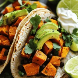 Für meine Süßkartoffel-Schwarzbohnen-Tacos brauchst du: - 2 mittelgroße Süßkartoffeln, geschält und gewürfelt - 1 Dose (425 g) schwarze Bohnen, abgetropft und abgespült - 1 Esslöffel Olivenöl - 1 Teelöffel Kreuzkümmel - 1 Teelöffel geräuchertes Paprika-Pulver - 1/2 Teelöffel Knoblauchpulver - 1/2 Teelöffel Chilipulver - Salz und Pfeffer nach Geschmack - 8 kleine Maistortillas - 1 Avocado, in Scheiben geschnitten - 1/4 Tasse frischer Koriander, gehackt - 1 Limette, in Keile geschnitten - Optional: Sauerrahm oder griechischer Joghurt als Topping Wähle Süßkartoffeln, die fest und glatt sind. Achte auf die Farbe; orangefarbene Sorten sind süßer. Vermeide weiche Stellen und Risse. Größere Süßkartoffeln sind oft stärkehaltiger, was sie ideal für Tacos macht. Du kannst auch kleine verwenden, aber die Garzeit muss dann angepasst werden. Für die besten Tacos empfehle ich kleine Maistortillas. Sie sind weich und nehmen die Aromen gut auf. Alternativ kannst du auch Weizentortillas verwenden, wenn du es lieber magst. Erwärme die Tortillas kurz in einer Pfanne, um sie geschmeidig zu machen. So lassen sie sich besser füllen und rollen. Zuerst heize den Ofen auf 220°C vor. Das hilft, die Süßkartoffeln perfekt zu rösten. Während der Ofen aufheizt, bereite die Zutaten vor. Schäle und würfle zwei mittelgroße Süßkartoffeln. Öffne die Dose schwarze Bohnen und spüle sie ab. Diese Schritte machen die Zubereitung schnell und einfach. Nimm ein großes Backblech. Gib die gewürfelten Süßkartoffeln darauf. Füge einen Esslöffel Olivenöl, einen Teelöffel Kreuzkümmel, einen Teelöffel geräuchertes Paprika-Pulver, und Knoblauchpulver sowie Chilipulver hinzu. Vergiss nicht, Salz und Pfeffer nach Geschmack zu streuen. Mische alles gut, sodass die Süßkartoffeln gleichmäßig bedeckt sind. Breite sie gleichmäßig auf dem Blech aus. Röste sie dann für 25-30 Minuten. Rühre sie einmal um, damit sie gleichmäßig bräunen. Während die Süßkartoffeln rösten, erhitze einen kleinen Topf bei mittlerer Hitze. Gib die abgetropften schwarzen Bohnen hinein. Würze sie mit Salz und Pfeffer. Erhitze die Bohnen für 5-7 Minuten. Rühre sie gelegentlich um. In der Zwischenzeit erwärme die Maistortillas in einer trockenen Pfanne oder direkt auf dem Ofenrost für eine Minute. Jetzt ist es Zeit, die Tacos zusammenzustellen. Lege die gerösteten Süßkartoffeln und die schwarzen Bohnen auf jede Tortilla. Toppe sie mit Avocadoscheiben und frischem Koriander. Serviere die Tacos mit Limettenkeilen. Nach Wunsch kannst du Sauerrahm oder griechischen Joghurt hinzufügen. Um die perfekte Textur für deine Tacos zu bekommen, sind zwei Dinge wichtig: Rösten und die richtige Mischung. Röste die Süßkartoffeln bei 220°C, bis sie zart sind. Achte darauf, sie nicht zu oft zu rühren, damit sie karamellisieren. Das sorgt für einen tollen Geschmack und eine schöne Textur. Außerdem solltest du die Bohnen sanft erhitzen. Das hält sie weich und cremig. Die Gewürze machen das Gericht lebhaft. Du kannst mit verschiedenen Gewürzen experimentieren. Probiere zum Beispiel: - Chili-Flocken für mehr Schärfe - Oregano für eine mediterrane Note - Limettensaft für Frische Jede dieser Optionen verändert den Geschmack und bringt neue Aromen in deine Tacos. Sei kreativ und finde deine Lieblingskombination! Die Toppings sind das i-Tüpfelchen. Sie bringen Farbe und Geschmack. Hier sind einige tolle Ideen für dein Taco-Topping: - Avocado: Sie gibt Cremigkeit und gesunde Fette. - Frischer Koriander: Er bringt einen frischen, leicht würzigen Geschmack. - Limettenkeile: Ein Spritzer Limettensaft hebt alles hervor. - Sauerrahm oder griechischer Joghurt: Sie sorgen für einen cremigen, kühlen Kontrast. Diese Toppings machen deine Süßkartoffel-Schwarzbohnen-Tacos zu einer wahren Genussexplosion! Wenn du mehr zu diesem Rezept wissen möchtest, schau dir die [Full Recipe] an. {{image_4}} Diese Tacos sind schon vegan! Du kannst sie leicht anpassen. Füge mehr Gemüse hinzu. Gegrillte Paprika oder Zucchini passen gut. Das bringt zusätzliche Farbe und Geschmack. Wenn du magst, nutze einen veganen Sauerrahm. So bleibt alles lecker und pflanzlich. Suchst du nach mehr Protein? Füge Quinoa oder Tofu hinzu. Quinoa ist einfach zuzubereiten und macht die Tacos sättigender. Tofu kannst du würzen und anbraten. So sorgt er für einen tollen Geschmack. Du könntest auch Käse hinzufügen, wenn du nicht vegan bist. Möchtest du glutenfrei essen? Nutze einfach Mais-Tortillas. Diese sind oft schon glutenfrei. Du kannst auch Salatblätter verwenden. Sie sind frisch, knackig und ideal für Tacos. So machst du eine leichte und gesunde Variante. Für die genauen Zutaten und die Zubereitung schau dir das [Full Recipe] an. Um deine Süßkartoffel-Schwarzbohnen-Tacos frisch zu halten, lege sie in einen luftdichten Behälter. Dies hilft, die Aromen zu bewahren und die Tacos weich zu halten. Vermeide es, sie bei Raumtemperatur zu lagern. Kühle sie stattdessen sofort nach dem Essen ab. So bleiben sie länger frisch und schmackhaft. Wenn du Reste hast, kannst du die Füllung getrennt von den Tortillas aufbewahren. Die Süßkartoffeln und Bohnen bleiben so frisch. Stelle sicher, dass alles gut verschlossen ist. Du kannst die Reste im Kühlschrank bis zu drei Tage aufbewahren. Wenn du die Tacos nicht sofort essen möchtest, friere die Füllung ein. So hast du jederzeit ein schnelles Essen parat. Um die Tacos wieder aufzuwärmen, kannst du die Füllung in einer Pfanne erhitzen. Füge einen kleinen Spritzer Wasser hinzu, um die Feuchtigkeit zu erhöhen. Erhitze die Tortillas in einer trockenen Pfanne oder in der Mikrowelle für ein paar Sekunden. Achte darauf, dass sie nicht zu trocken werden. Baue die Tacos dann frisch zusammen und genieße sie wieder. Für das vollständige Rezept schau dir die Full Recipe an. Die Vorbereitungen für die Tacos dauern etwa 15 Minuten. In dieser Zeit schälen und würfeln Sie die Süßkartoffeln. Sie müssen auch die Bohnen abspülen und die Gewürze abmessen. Der Rest der Zeit nutzen Sie, um die Süßkartoffeln zu rösten und die Tacos zusammenzustellen. Insgesamt sollten Sie für die gesamte Zubereitung etwa 45 Minuten einplanen. Ja, Sie können die Süßkartoffeln im Voraus vorbereiten. Kochen oder rösten Sie die Süßkartoffeln bis sie zart sind. Lassen Sie sie dann abkühlen und bewahren Sie sie in einem luftdichten Behälter im Kühlschrank auf. Wenn Sie bereit sind, die Tacos zu machen, können Sie die Süßkartoffeln einfach aufwärmen. So sparen Sie Zeit und können Ihre Tacos schneller genießen. Zu diesen Tacos passen viele Beilagen gut. Hier sind einige tolle Optionen: - Frische Salsa: Eine scharfe Tomatensalsa bringt Farbe und Geschmack. - Guacamole: Cremige Avocado passt perfekt zu den Tacos. - Reis: Servieren Sie mit einem einfachen Reisgericht für mehr Füllung. - Salat: Ein frischer, grüner Salat ergänzt die Tacos gut. - Mais: Gerösteter oder frischer Mais bringt Süße und Knusprigkeit. Für das volle Rezept, schauen Sie sich die vollständige Anleitung an. In diesem Artikel haben wir verschiedene Aspekte der Zubereitung von Süßkartoffel-Tacos betrachtet. Wir haben die richtigen Zutaten ausgewählt, die Schritt-für-Schritt-Anleitung besprochen und Tipps gegeben, um die perfekte Textur zu erreichen. Variationen wie vegane Anpassungen sowie Lagerungshinweise sind ebenfalls wichtig. Tacos können unglaublich vielseitig sein. Egal, ob du ein einfaches Rezept oder kreative Ideen suchst, diese Tacos bieten viele Möglichkeiten. Nutze die Tipps, um deine eigenen köstlichen Tacos zu kreieren.
