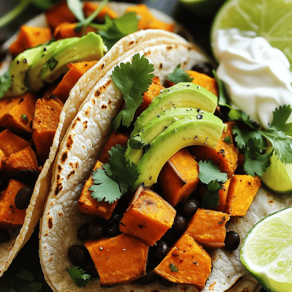 Für meine Süßkartoffel-Schwarzbohnen-Tacos brauchst du: - 2 mittelgroße Süßkartoffeln, geschält und gewürfelt - 1 Dose (425 g) schwarze Bohnen, abgetropft und abgespült - 1 Esslöffel Olivenöl - 1 Teelöffel Kreuzkümmel - 1 Teelöffel geräuchertes Paprika-Pulver - 1/2 Teelöffel Knoblauchpulver - 1/2 Teelöffel Chilipulver - Salz und Pfeffer nach Geschmack - 8 kleine Maistortillas - 1 Avocado, in Scheiben geschnitten - 1/4 Tasse frischer Koriander, gehackt - 1 Limette, in Keile geschnitten - Optional: Sauerrahm oder griechischer Joghurt als Topping Wähle Süßkartoffeln, die fest und glatt sind. Achte auf die Farbe; orangefarbene Sorten sind süßer. Vermeide weiche Stellen und Risse. Größere Süßkartoffeln sind oft stärkehaltiger, was sie ideal für Tacos macht. Du kannst auch kleine verwenden, aber die Garzeit muss dann angepasst werden. Für die besten Tacos empfehle ich kleine Maistortillas. Sie sind weich und nehmen die Aromen gut auf. Alternativ kannst du auch Weizentortillas verwenden, wenn du es lieber magst. Erwärme die Tortillas kurz in einer Pfanne, um sie geschmeidig zu machen. So lassen sie sich besser füllen und rollen. Zuerst heize den Ofen auf 220°C vor. Das hilft, die Süßkartoffeln perfekt zu rösten. Während der Ofen aufheizt, bereite die Zutaten vor. Schäle und würfle zwei mittelgroße Süßkartoffeln. Öffne die Dose schwarze Bohnen und spüle sie ab. Diese Schritte machen die Zubereitung schnell und einfach. Nimm ein großes Backblech. Gib die gewürfelten Süßkartoffeln darauf. Füge einen Esslöffel Olivenöl, einen Teelöffel Kreuzkümmel, einen Teelöffel geräuchertes Paprika-Pulver, und Knoblauchpulver sowie Chilipulver hinzu. Vergiss nicht, Salz und Pfeffer nach Geschmack zu streuen. Mische alles gut, sodass die Süßkartoffeln gleichmäßig bedeckt sind. Breite sie gleichmäßig auf dem Blech aus. Röste sie dann für 25-30 Minuten. Rühre sie einmal um, damit sie gleichmäßig bräunen. Während die Süßkartoffeln rösten, erhitze einen kleinen Topf bei mittlerer Hitze. Gib die abgetropften schwarzen Bohnen hinein. Würze sie mit Salz und Pfeffer. Erhitze die Bohnen für 5-7 Minuten. Rühre sie gelegentlich um. In der Zwischenzeit erwärme die Maistortillas in einer trockenen Pfanne oder direkt auf dem Ofenrost für eine Minute. Jetzt ist es Zeit, die Tacos zusammenzustellen. Lege die gerösteten Süßkartoffeln und die schwarzen Bohnen auf jede Tortilla. Toppe sie mit Avocadoscheiben und frischem Koriander. Serviere die Tacos mit Limettenkeilen. Nach Wunsch kannst du Sauerrahm oder griechischen Joghurt hinzufügen. Um die perfekte Textur für deine Tacos zu bekommen, sind zwei Dinge wichtig: Rösten und die richtige Mischung. Röste die Süßkartoffeln bei 220°C, bis sie zart sind. Achte darauf, sie nicht zu oft zu rühren, damit sie karamellisieren. Das sorgt für einen tollen Geschmack und eine schöne Textur. Außerdem solltest du die Bohnen sanft erhitzen. Das hält sie weich und cremig. Die Gewürze machen das Gericht lebhaft. Du kannst mit verschiedenen Gewürzen experimentieren. Probiere zum Beispiel: - Chili-Flocken für mehr Schärfe - Oregano für eine mediterrane Note - Limettensaft für Frische Jede dieser Optionen verändert den Geschmack und bringt neue Aromen in deine Tacos. Sei kreativ und finde deine Lieblingskombination! Die Toppings sind das i-Tüpfelchen. Sie bringen Farbe und Geschmack. Hier sind einige tolle Ideen für dein Taco-Topping: - Avocado: Sie gibt Cremigkeit und gesunde Fette. - Frischer Koriander: Er bringt einen frischen, leicht würzigen Geschmack. - Limettenkeile: Ein Spritzer Limettensaft hebt alles hervor. - Sauerrahm oder griechischer Joghurt: Sie sorgen für einen cremigen, kühlen Kontrast. Diese Toppings machen deine Süßkartoffel-Schwarzbohnen-Tacos zu einer wahren Genussexplosion! Wenn du mehr zu diesem Rezept wissen möchtest, schau dir die [Full Recipe] an. {{image_4}} Diese Tacos sind schon vegan! Du kannst sie leicht anpassen. Füge mehr Gemüse hinzu. Gegrillte Paprika oder Zucchini passen gut. Das bringt zusätzliche Farbe und Geschmack. Wenn du magst, nutze einen veganen Sauerrahm. So bleibt alles lecker und pflanzlich. Suchst du nach mehr Protein? Füge Quinoa oder Tofu hinzu. Quinoa ist einfach zuzubereiten und macht die Tacos sättigender. Tofu kannst du würzen und anbraten. So sorgt er für einen tollen Geschmack. Du könntest auch Käse hinzufügen, wenn du nicht vegan bist. Möchtest du glutenfrei essen? Nutze einfach Mais-Tortillas. Diese sind oft schon glutenfrei. Du kannst auch Salatblätter verwenden. Sie sind frisch, knackig und ideal für Tacos. So machst du eine leichte und gesunde Variante. Für die genauen Zutaten und die Zubereitung schau dir das [Full Recipe] an. Um deine Süßkartoffel-Schwarzbohnen-Tacos frisch zu halten, lege sie in einen luftdichten Behälter. Dies hilft, die Aromen zu bewahren und die Tacos weich zu halten. Vermeide es, sie bei Raumtemperatur zu lagern. Kühle sie stattdessen sofort nach dem Essen ab. So bleiben sie länger frisch und schmackhaft. Wenn du Reste hast, kannst du die Füllung getrennt von den Tortillas aufbewahren. Die Süßkartoffeln und Bohnen bleiben so frisch. Stelle sicher, dass alles gut verschlossen ist. Du kannst die Reste im Kühlschrank bis zu drei Tage aufbewahren. Wenn du die Tacos nicht sofort essen möchtest, friere die Füllung ein. So hast du jederzeit ein schnelles Essen parat. Um die Tacos wieder aufzuwärmen, kannst du die Füllung in einer Pfanne erhitzen. Füge einen kleinen Spritzer Wasser hinzu, um die Feuchtigkeit zu erhöhen. Erhitze die Tortillas in einer trockenen Pfanne oder in der Mikrowelle für ein paar Sekunden. Achte darauf, dass sie nicht zu trocken werden. Baue die Tacos dann frisch zusammen und genieße sie wieder. Für das vollständige Rezept schau dir die Full Recipe an. Die Vorbereitungen für die Tacos dauern etwa 15 Minuten. In dieser Zeit schälen und würfeln Sie die Süßkartoffeln. Sie müssen auch die Bohnen abspülen und die Gewürze abmessen. Der Rest der Zeit nutzen Sie, um die Süßkartoffeln zu rösten und die Tacos zusammenzustellen. Insgesamt sollten Sie für die gesamte Zubereitung etwa 45 Minuten einplanen. Ja, Sie können die Süßkartoffeln im Voraus vorbereiten. Kochen oder rösten Sie die Süßkartoffeln bis sie zart sind. Lassen Sie sie dann abkühlen und bewahren Sie sie in einem luftdichten Behälter im Kühlschrank auf. Wenn Sie bereit sind, die Tacos zu machen, können Sie die Süßkartoffeln einfach aufwärmen. So sparen Sie Zeit und können Ihre Tacos schneller genießen. Zu diesen Tacos passen viele Beilagen gut. Hier sind einige tolle Optionen: - Frische Salsa: Eine scharfe Tomatensalsa bringt Farbe und Geschmack. - Guacamole: Cremige Avocado passt perfekt zu den Tacos. - Reis: Servieren Sie mit einem einfachen Reisgericht für mehr Füllung. - Salat: Ein frischer, grüner Salat ergänzt die Tacos gut. - Mais: Gerösteter oder frischer Mais bringt Süße und Knusprigkeit. Für das volle Rezept, schauen Sie sich die vollständige Anleitung an. In diesem Artikel haben wir verschiedene Aspekte der Zubereitung von Süßkartoffel-Tacos betrachtet. Wir haben die richtigen Zutaten ausgewählt, die Schritt-für-Schritt-Anleitung besprochen und Tipps gegeben, um die perfekte Textur zu erreichen. Variationen wie vegane Anpassungen sowie Lagerungshinweise sind ebenfalls wichtig. Tacos können unglaublich vielseitig sein. Egal, ob du ein einfaches Rezept oder kreative Ideen suchst, diese Tacos bieten viele Möglichkeiten. Nutze die Tipps, um deine eigenen köstlichen Tacos zu kreieren.
