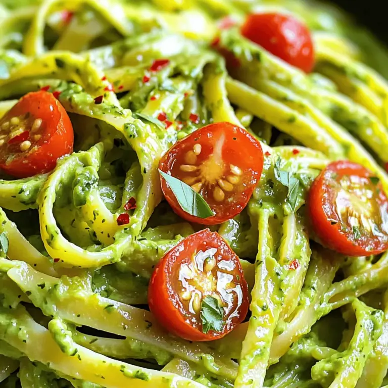 - 340 g Pasta (Linguine oder Fettuccine) - 2 reife Avocados - 60 g frische Basilikumblätter - 60 g frische Petersilienblätter - 2 Knoblauchzehen - 2 Esslöffel Zitronensaft - 60 g griechischer Joghurt - 30 g geriebener Parmesan - Kirschtomaten und zerstoßene rote Pfefferflocken Um diese cremige Avocado Kräuter Pasta zuzubereiten, brauchst du einige einfache Zutaten. Beginne mit der Pasta. Ich empfehle Linguine oder Fettuccine. Du kannst jede Art von Pasta verwenden, die du magst. Die Avocados sind der Star dieser Sauce. Wähle zwei reife Avocados aus. Sie sollten weich, aber nicht matschig sein. Frisches Basilikum ist wichtig für den Geschmack. Es gibt der Pasta ein frisches Aroma. Die Petersilie bringt zusätzliche Frische. Sie ergänzt die Avocados und das Basilikum gut. Knoblauch gibt der Sauce einen würzigen Kick. Der Zitronensaft hilft, die Aromen zu verbinden. Er bringt auch eine angenehme Säure in die Mischung. Wenn du die Sauce cremiger magst, füge griechischen Joghurt hinzu. Parmesan ist optional, aber er gibt einen reichen Geschmack. Für das gewisse Extra kannst du Kirschtomaten und zerstoßene rote Pfefferflocken als Garnitur verwenden. Diese Zutaten machen das Rezept einfach und lecker. Du findest die vollständige Anleitung in der [Full Recipe]. - Fülle einen großen Topf mit gesalzenem Wasser. - Bringe das Wasser zum Kochen. - Gib die Pasta hinein und koche sie al dente, nach Packungsanweisung. - Hebe etwa 240 ml Nudelwasser auf. - Gieße die Pasta ab und stelle sie beiseite. - Nimm eine Küchenmaschine und füge die Avocados, Basilikum, Petersilie und Knoblauch hinzu. - Gib den Zitronensaft, den Joghurt und das Olivenöl dazu. - Püriere alles bis zur gewünschten Konsistenz. - Füge nach Bedarf das reservierte Nudelwasser löffelweise hinzu. - Gib die abgegossene Pasta zurück in den Topf. - Gieße die Avocado-Sauce darüber und vermenge alles gut. - Wenn die Sauce zu dick ist, füge mehr Nudelwasser hinzu. - Schmecke die Pasta ab und würze sie mit Salz und Pfeffer. - Teile die Pasta auf Teller auf und garniere sie mit halbierten Kirschtomaten. Für das vollständige Rezept, schau dir die vollständige Anleitung an. Um die ideale Konsistenz für deine cremige Avocado Kräuter Pasta zu erreichen, ist das Nudelwasser wichtig. Ich empfehle dir, etwa 240 ml Nudelwasser zu reservieren. Das Wasser enthält Stärke, die der Sauce hilft, dick und cremig zu werden. Wenn du die Sauce pürierst, füge das Nudelwasser langsam hinzu. So kannst du die gewünschte Cremigkeit besser kontrollieren. Für das Pürieren nutze eine Küchenmaschine. Achte darauf, die Avocados gut zu reifen. So wird die Sauce besonders glatt. Beginne mit niedriger Geschwindigkeit und steigere sie langsam. Das gibt dir die Kontrolle, um die perfekte Konsistenz zu erreichen. Frische Kräuter bringen einen tollen Geschmack. In diesem Rezept verwenden wir Basilikum und Petersilie. Du kannst auch andere Kräuter ausprobieren, wie Koriander oder Minze. Sie geben deiner Pasta eine neue Note. Achte darauf, die Kräuter gut zu waschen und grob zu hacken, bevor du sie hinzufügst. Wenn du keinen Parmesan magst, gibt es viele Alternativen. Nährhefe ist eine gute Wahl für eine vegane Option. Sie hat einen käsigen Geschmack und ist sehr gesund. Du kannst auch Feta-Käse ausprobieren, um einen salzigen Geschmack hinzuzufügen. Für die Garnierung sind Kirschtomaten eine schöne Wahl. Halbiere sie und streue sie über die Pasta. Sie bringen Farbe und Frische. Du kannst auch frische Kräuter darüber streuen, um das Gericht lebendiger zu machen. Wenn du für Kinder kochst, serviere die Pasta mit etwas extra Nudelwasser. Das macht die Sauce mild und leicht. Außerdem kannst du die Pasta in lustigen Formen anrichten. So wird das Essen für die Kleinen noch spannender! {{image_4}} Du kannst die cremige Avocado Kräuter Pasta auch vegan zubereiten. Ersetze den Parmesan einfach durch Nährhefe. Das gibt einen leckeren, käsigen Geschmack ohne Milchprodukte. Du kannst auch andere Käsesorten ausprobieren, wie Feta oder Mozzarella, um verschiedene Aromen zu schaffen. Möchtest du mehr Protein? Dann füge Hähnchen oder Garnelen hinzu. Beides passt gut zu dieser Pasta. Wenn du eine pflanzliche Option suchst, ist Tofu eine tolle Wahl. Schneide den Tofu in kleine Würfel und brate ihn goldbraun an. Das macht deine Pasta noch sättigender. Um deine Pasta bunter und gesünder zu machen, füge Spinat oder Erbsen hinzu. Diese Zutaten geben nicht nur Farbe, sondern auch extra Nährstoffe. Du kannst auch andere Gemüse wie Paprika oder Zucchini einfügen. Das macht jedes Gericht einzigartig und spannend. Für das Full Recipe schau dir die vollständige Anleitung an. Um die Reste deiner cremigen Avocado Kräuter Pasta frisch zu halten, lege sie in einen luftdichten Behälter. Kühl sie innerhalb von zwei Stunden nach dem Kochen. So bleibt der Geschmack lange erhalten. Wenn du die Reste in die Mikrowelle stellst, decke sie ab. So vermeidest du, dass sie austrocknen. Erhitze die Pasta in kurzen Intervallen und rühre zwischendurch um. So wird sie gleichmäßig warm. Wie lange hält die Pasta im Kühlschrank? Normalerweise bleibt sie bis zu drei Tage frisch. Achte darauf, dass der Behälter gut verschlossen ist. Wenn du die Pasta erneut erwärmst, stelle sicher, dass sie heiß ist. So tötest du eventuell vorhandene Bakterien ab. Ein guter Tipp: Füge beim Erwärmen einen Esslöffel Wasser hinzu. Das hält die Pasta feucht. Willst du die Pasta länger aufbewahren? Dann friere sie ein! Hier ist eine Schritt-für-Schritt Anleitung: 1. Abkühlen: Lass die Pasta auf Raumtemperatur abkühlen. 2. Portionieren: Teile die Pasta in Portionsgrößen auf. 3. Verpacken: Lege jede Portion in einen gefrierfesten Beutel oder Behälter. Drücke die Luft heraus. 4. Beschriften: Schreibe das Datum auf den Beutel. So vergisst du nicht, wann du sie gemacht hast. Zum Auftauen lege die Pasta in den Kühlschrank. Lasse sie dort über Nacht. Wenn du es eilig hast, kannst du sie auch in der Mikrowelle auftauen. Achte darauf, dass du sie gut umrührst, damit sie gleichmäßig erhitzt wird. Nutze die gefrorene Pasta für schnelle Mahlzeiten. Sie ist super einfach und lecker! Um diese Pasta zu machen, folge einfach diesen Schritten: 1. Koche 340 g Pasta in gesalzenem Wasser bis sie al dente ist. 2. Halte 240 ml Nudelwasser zurück und gieße die Pasta ab. 3. In einer Küchenmaschine, püriere 2 Avocados, 60 g Basilikum, 60 g Petersilie, 2 Knoblauchzehen, 2 Esslöffel Zitronensaft, 60 g griechischen Joghurt und 30 g Parmesan. 4. Füge nach Bedarf das Nudelwasser hinzu, um die Sauce cremig zu machen. 5. Vermenge die Pasta mit der Sauce und schmecke sie mit Salz und Pfeffer ab. 6. Garniere mit Kirschtomaten und zerstoßenen roten Pfefferflocken. Ja, du kannst die Sauce im Voraus machen. - Bereite die Avocado-Sauce einfach einen Tag vorher zu. - Lagere sie in einem luftdichten Behälter im Kühlschrank. - Um die Farbe zu bewahren, füge etwas Zitronensaft hinzu. Ja, diese Pasta hat viele gesunde Zutaten. - Avocados sind reich an gesunden Fetten und Ballaststoffen. - Basilikum und Petersilie bringen Vitamine und Antioxidantien. - Jede Portion hat etwa 400 Kalorien, abhängig von den verwendeten Zutaten. Für diese Sauce sind Linguine oder Fettuccine ideal. - Diese Sorten halten die Sauce gut fest. - Du kannst auch Vollkorn- oder glutenfreie Pasta verwenden. - Experimentiere mit anderen Formen, um deinen eigenen Stil zu finden. Für das vollständige Rezept klicke auf [Full Recipe]. Diese Avocado-Kräuter-Pasta ist leicht zuzubereiten und macht viel Freude. Wir haben frische Zutaten verwendet, wie Pasta, Avocados und Kräuter. Die Schritt-für-Schritt-Anleitung hilft, die perfekte Konsistenz zu erreichen. Variationen bieten viele Optionen für jeden Geschmack. Reste sind einfach zu lagern und schmecken auch später gut. Du kannst die Sauce sogar im Voraus zubereiten. Diese Pasta ist nicht nur lecker, sondern auch gesund. Probiere es aus und entdecke deine eigene Lieblingsversion!