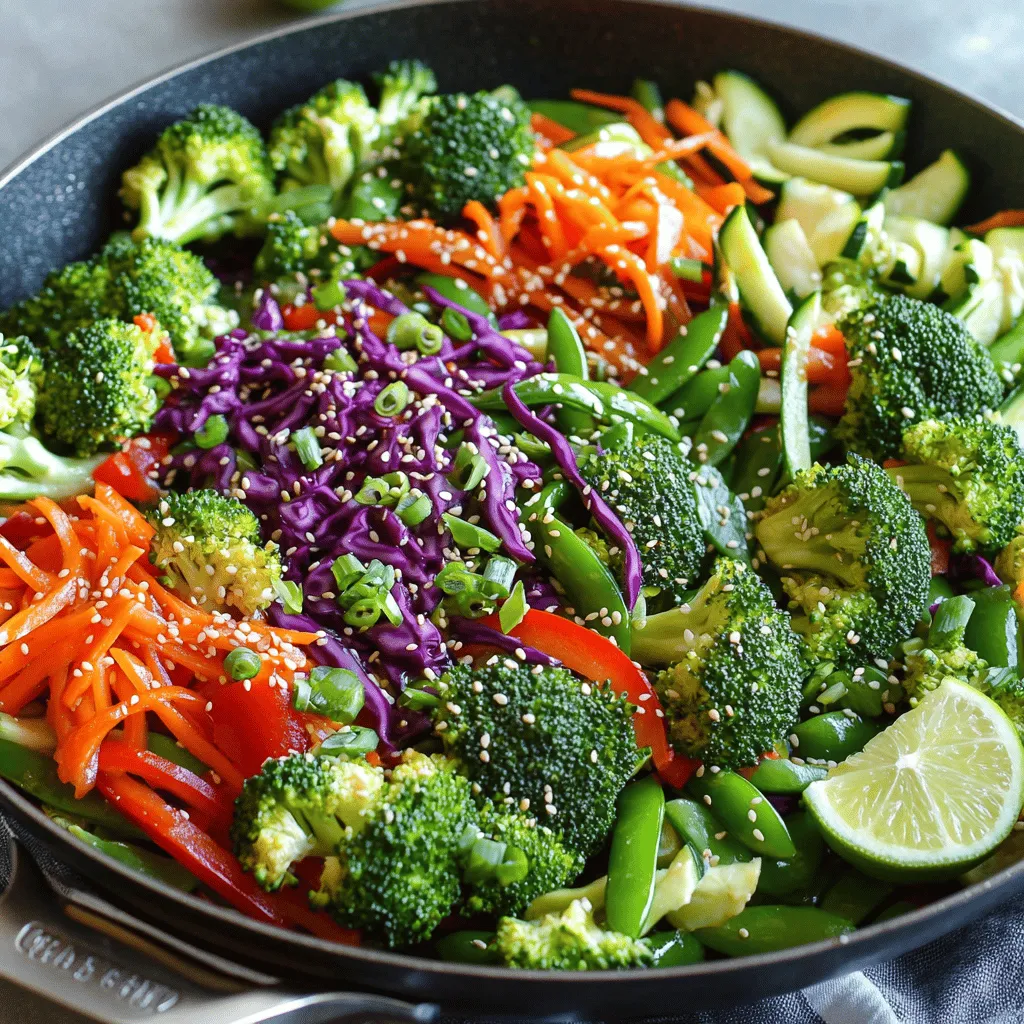 Um das Rainbow Veggie Stir Fry Skillet zuzubereiten, brauchst du frisches und buntes Gemüse. Hier sind die Zutaten: - 1 Tasse Broccoliröschen - 1 Paprika (nach Wahl), in Scheiben geschnitten - 1 Tasse Zuckerschoten - 1 mittelgroße Karotte, in feine Streifen geschnitten - 1 Tasse Rotkohl, fein gehobelt - 1 Tasse Zucchini, in Scheiben geschnitten Die Gewürze und Öle bringen tollen Geschmack ins Gericht: - 3 Knoblauchzehen, fein gehackt - 1 Esslöffel frischer Ingwer, gerieben - 3 Esslöffel Sojasauce (oder Tamari für glutenfrei) - 2 Esslöffel Sesamöl - 1 Esslöffel Olivenöl Für die Garnitur kannst du das Gericht noch verschönern: - 1 Teelöffel Sesamsamen (zum Garnieren) - Frischer Koriander oder Frühlingszwiebeln zur Garnierung (optional) Mit dieser Zutatenliste bereitest du ein gesundes, farbenfrohes Gericht zu. Die Anordnung der Farben macht das Essen noch einladender. Die knackigen Gemüse geben dir den perfekten Biss. Das gesamte Rezept findest du in der Full Recipe, wo ich dir jeden Schritt genau erkläre. Zuerst waschen Sie das Gemüse gründlich. Schneiden Sie den Broccoli in kleine Röschen. Die Paprika schneiden Sie in Scheiben. Die Zuckerschoten lassen Sie ganz. Schneiden Sie die Karotte in feine Streifen. Hobeln Sie den Rotkohl fein. Die Zucchini schneiden Sie ebenfalls in Scheiben. Für den Geschmack bereiten Sie den Knoblauch und den Ingwer vor. Hacken Sie drei Knoblauchzehen fein. Reiben Sie einen Esslöffel frischen Ingwer. Diese beiden Zutaten bringen viel Aroma ins Gericht. Erhitzen Sie in einer großen Pfanne oder einem Wok das Olivenöl bei mittlerer bis hoher Hitze. Geben Sie dann den gehackten Knoblauch und den geriebenen Ingwer in die Pfanne. Braten Sie diese etwa 30 Sekunden lang an, bis sie duften. Fügen Sie nun die Broccoliröschen und die geschnittene Paprika hinzu. Braten Sie beides 3-4 Minuten lang, bis sie weich werden. Dann kommen die Zuckerschoten, die Karotte, der Rotkohl und die Zucchini dazu. Braten Sie alles für weitere 4-5 Minuten. Das Gemüse sollte lebendig und knackig bleiben. Jetzt würzen Sie das Gemüse mit Sojasauce und Sesamöl. Mischen Sie alles gut. Lassen Sie es für 2-3 Minuten weiterkochen. Schmecken Sie das Gericht mit Salz und Pfeffer ab. Passen Sie die Würze nach Ihrem Geschmack an. Nehmen Sie die Pfanne vom Herd. Garnieren Sie das Gemüse mit Sesamsamen. Optional können Sie frischen Koriander oder Frühlingszwiebeln darüber streuen. Servieren Sie das Gericht heiß. Für den besten Genuss, probieren Sie den Full Recipe. Der richtige Gargrad ist wichtig, um knackiges Gemüse zu erhalten. Ich empfehle, das Gemüse kurz anzubraten. So bleibt es frisch und behält seine Farbe. Achte darauf, die verschiedenen Gemüsesorten zur richtigen Zeit hinzuzufügen. Broccoli und Paprika brauchen mehr Zeit, während Zuckerschoten und Zucchini schnell gar sind. Du kannst die Sojasauce durch Tamari oder Kokosnussaminos ersetzen. Diese Alternativen sind glutenfrei und machen das Gericht noch leckerer. Probiere auch, weiteres Gemüse wie Spinat oder Pilze hinzuzufügen. Für mehr Proteine sind Tofu oder Hühnchen tolle Optionen. Diese Ergänzungen bringen neue Geschmäcker in dein Gericht. Die Sojasauce und das Sesamöl kannst du nach deinem Geschmack anpassen. Mehr Sojasauce sorgt für mehr Tiefe, während weniger das Gericht leichter macht. Frische Kräuter wie Koriander oder Basilikum geben zusätzliches Aroma. Auch Gewürze wie Chili oder Pfeffer bringen einen aufregenden Kick. Experimentiere mit verschiedenen Kombinationen, um dein ideales Gemüsegericht zu finden! {{image_4}} Für gesunde Optionen wählen Sie frisches Gemüse. Sie können das Gericht vegan gestalten. Lassen Sie die Sojasauce weg und verwenden Sie Gemüsebrühe. Glutenfreie Alternativen sind ebenfalls leicht. Nutzen Sie Tamari anstelle von Sojasauce. So bleibt das Gericht frei von Gluten. Passen Sie das Gemüse der Saison an. Im Frühling können Sie Spargel oder Erbsen hinzufügen. Im Sommer sind Zucchini und Paprika perfekt. Bei Herbst- oder Wintervariationen verwenden Sie Wurzelgemüse. Karotten und Süßkartoffeln bringen Wärme und Geschmack. Für eine Low-Carb-Variante lassen Sie die Zuckerschoten weg. Fügen Sie stattdessen Blumenkohlröschen hinzu. Keto-Fans können auch mehr Zucchini verwenden. Paleo-Anhänger sollten die Sojasauce durch Kokosaminos ersetzen. So bleibt das Gericht gesund und lecker. Für die vollständige Rezeptbeschreibung schauen Sie sich das [Full Recipe] an. Lagere dein Rainbow Veggie Stir Fry Skillet im Kühlschrank. Verwende dafür einen luftdichten Behälter. So bleibt das Gemüse frisch und knackig. Dieses Gericht hält sich bis zu drei Tage. Achte darauf, dass das Gemüse gut abgekühlt ist, bevor du es in den Kühlschrank stellst. Wenn du das Gericht wieder aufwärmen möchtest, gibt es zwei gute Methoden: die Mikrowelle und die Pfanne. - Mikrowelle: Setze das Gericht in eine mikrowellengeeignete Schüssel. Decke es mit einem feuchten Papiertuch ab. So bleibt das Gemüse saftig. Erwärme es in 30-Sekunden-Intervallen, bis es heiß ist. - Pfanne: Erhitze etwas Öl in einer Pfanne auf mittlerer Hitze. Füge das Gemüse hinzu und brate es kurz an. Diese Methode hilft, die Knackigkeit zu bewahren. Rühre das Gemüse ständig, damit es gleichmäßig warm wird. Verwende übrig gebliebenes Gemüse kreativ! Du kannst es in Wraps oder Sandwiches verwenden. Mische das Gemüse in einen Salat für mehr Farbe und Geschmack. Eine andere Möglichkeit ist, das Gemüse in Omeletts zu geben. So erhältst du ein schnelles und gesundes Frühstück. Auch in einer Suppe macht sich das Gemüse gut. Experimentiere und finde deine Lieblingsverwendung für die Reste! Sie können das Gericht im Kühlschrank bis zu 3 Tage aufbewahren. Stellen Sie sicher, dass Sie es in einem luftdichten Behälter lagern. Im Gefrierschrank hält es bis zu 3 Monate. Denken Sie daran, das Gemüse vor dem Einfrieren gut abzukühlen. Ja, Sie können anderes Gemüse verwenden! Mögen Sie Blumenkohl oder Aubergine? Fühlen Sie sich frei, nach Belieben zu ersetzen. Nutzen Sie das, was gerade frisch ist oder in Ihrem Kühlschrank liegt. Das macht das Gericht besonders und interessant. Ja, dieses Gericht ist sowohl vegan als auch vegetarisch. Es enthält nur Gemüse und pflanzliche Öle. Wenn Sie spezielle Ernährungsbedürfnisse haben, können Sie die Sojasauce durch Tamari ersetzen. So bleibt es glutenfrei und lecker! Dieses Gericht ist einfach zuzubereiten und bietet viele gesunde Zutaten. Wir haben alles abgedeckt, von der Vorbereitung über das Kochen bis hin zu Variationen und Lagertipps. Experimentiere mit Gewürzen und Gemüse für deinen eigenen Geschmack. Denke daran, dass du das Rezept anpassen und auch leckere Reste nutzen kannst. Statt Langeweile beim Essen gibt es mehr Vielfalt und Freude. So kannst du jeden Biss genießen und gleichzeitig gesund leben.