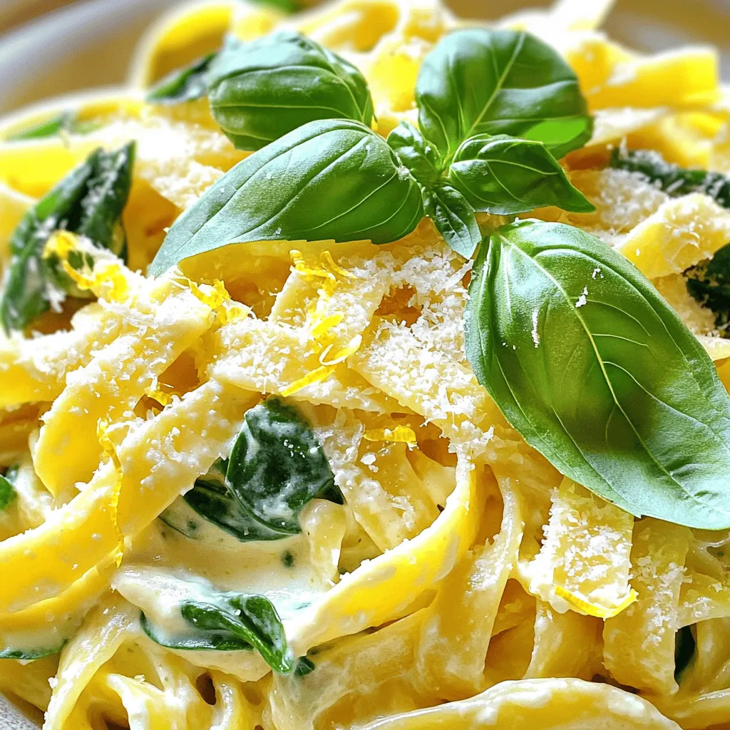 - 225 g Spaghetti oder Fettuccine - 250 g Ricotta-Käse Die Hauptakteure in diesem Gericht sind die Pasta und der Ricotta-Käse. Spaghetti oder Fettuccine passen perfekt. Ich bevorzuge Fettuccine, weil sie die Sauce gut halten. Ricotta bringt eine cremige Textur und einen milden Geschmack. Er ist leicht und passt gut zur Zitrone. - 1 Zitrone (Schale und Saft) - 2 Knoblauchzehen, fein gehackt - 100 g Babyspinat Die Zitrone gibt dem Gericht einen frischen Kick. Die Schale bringt Aroma, der Saft sorgt für die richtige Säure. Knoblauch fügt eine tolle Tiefe hinzu. Ich verwende frischen Knoblauch, das macht einen großen Unterschied. Babyspinat ist nicht nur gesund, sondern bringt auch Farbe ins Gericht. All diese Zutaten machen die Zitronen-Ricotta-Pasta frisch und lecker. Weitere Details findest du im [Full Recipe]. 1. Füllen Sie einen großen Topf mit Wasser und fügen Sie Salz hinzu. 2. Bringen Sie das Wasser zum Kochen. 3. Geben Sie die Spaghetti oder Fettuccine hinein. 4. Kochen Sie die Pasta gemäß der Paket-Anleitung, bis sie al dente ist. 5. Bevor Sie die Pasta abgießen, legen Sie 240 ml des Kochwassers beiseite. 6. Gießen Sie die Pasta ab und stellen Sie sie zur Seite. Wichtige Tipps: - Verwenden Sie genug Wasser, damit die Pasta nicht kleben bleibt. - Rühren Sie die Pasta während des Kochens gelegentlich um. 1. Erhitzen Sie das Olivenöl in einer großen Pfanne bei mittlerer Hitze. 2. Fügen Sie den gehackten Knoblauch hinzu, wenn das Öl heiß ist. 3. Braten Sie den Knoblauch 1-2 Minuten an, bis er duftet. Hinweise: - Achten Sie darauf, dass der Knoblauch nicht verbrennt. Ein verbrannter Knoblauch hat einen bitteren Geschmack. - Wenn der Knoblauch zu schnell bräunt, reduzieren Sie die Hitze. 1. Nehmen Sie eine Schüssel und geben Sie den Ricotta hinein. 2. Fügen Sie die Zitronenschale und den Zitronensaft hinzu. 3. Würzen Sie die Mischung mit Salz und Pfeffer. 4. Mischen Sie alles gut, bis die Masse glatt ist. Konsistenz der Sauce: - Die Sauce sollte cremig, aber nicht zu dick sein. 1. Geben Sie die gekochte Pasta in die Pfanne mit dem Knoblauch. 2. Fügen Sie die Ricotta-Mischung hinzu. 3. Gießen Sie einen Schuss des zurückbehaltenen Nudelwassers dazu. 4. Vermengen Sie alles gut bei schwacher Hitze. Textur anpassen: - Wenn die Sauce zu dick ist, fügen Sie mehr Nudelwasser hinzu, um sie cremiger zu machen. Um die Sauce perfekt zu machen, ist Nudelwasser wichtig. Es hat Stärke, die hilft, die Sauce zu binden. Wenn die Sauce zu dick ist, fügen Sie einfach etwas Nudelwasser hinzu. Dies macht die Sauce schön cremig. Wenn Sie eine noch cremigere Sauce wollen, nutzen Sie mehr Ricotta. Sie können auch etwas Sahne hinzufügen. Dies gibt der Sauce mehr Tiefe und einen reicheren Geschmack. Zusätzliche Gewürze bringen Ihr Gericht auf die nächste Stufe. Versuchen Sie, eine Prise Muskatnuss oder rote Pfefferflocken hinzuzufügen. Diese Gewürze geben Ihrer Pasta einen tollen Kick. Frische Kräuter sind ebenfalls eine gute Wahl. Basilikum oder Petersilie passen gut zu diesem Gericht. Sie verleihen der Pasta Frische und Farbe. Parmesan Käse ist ein Muss! Er fügt einen salzigen, nussigen Geschmack hinzu. Streuen Sie etwas über die fertige Pasta für mehr Genuss. Die Präsentation ist wichtig, um das Gericht besonders zu machen. Stellen Sie die Pasta in der Mitte des Tellers an. Fügen Sie frischen Spinat und Basilikum darauf hinzu. Das sieht toll aus und macht Appetit. Eine weitere Idee ist, die Pasta in einer Schüssel zu servieren. So können Sie die Sauce gut sehen. Garnieren Sie mit Parmesan und einem Spritzer Zitronensaft. Dies macht das Gericht nicht nur lecker, sondern auch einladend. Für das vollständige Rezept, schauen Sie sich bitte die [Full Recipe] an. {{image_4}} Um das Beste aus jeder Saison herauszuholen, kannst du frisches Gemüse hinzufügen. Zucchini, Spargel oder Erbsen passen wunderbar zu Zitronen-Ricotta-Pasta. Diese Zutaten bringen Farbe und Geschmack. Einfach klein schneiden und zum Spinat in die Pfanne geben. So bleibt das Gemüse knackig und frisch. Wenn du keine Ricotta zur Hand hast, probiere Alternativen wie Hüttenkäse oder Frischkäse. Diese Käsesorten bieten ähnliche Texturen und schmecken auch gut. Du kannst sogar einen veganen Käse verwenden, um die Pasta pflanzlich zu machen. Das Hinzufügen von Hähnchen oder Garnelen macht die Pasta proteinreicher. Koche das Hähnchen einfach in der Pfanne an, bevor du die Sauce machst. Füge die Garnelen gegen Ende hinzu, damit sie nicht zu weich werden. Sie brauchen nur ein paar Minuten, um gar zu werden. Wenn du eine vegane Option suchst, nutze Tofu oder Kichererbsen. Diese Zutaten liefern viel Protein und passen gut zur Zitrone. Tofu kannst du vorher anbraten, damit er schön goldbraun wird. So wird die Pasta nicht nur nahrhaft, sondern auch sehr lecker. Um deine Zitronen-Ricotta-Pasta frisch zu halten, lagere die Reste in einem luftdichten Behälter. Achte darauf, dass der Behälter gut verschlossen ist. So bleibt die Pasta länger frisch und schmeckt besser. Halte die Reste im Kühlschrank. Sie sind dort bis zu drei Tage haltbar. Denke daran, die Pasta vor dem Lagern abkühlen zu lassen. So vermeidest du Kondenswasser im Behälter. Wenn du die Pasta wieder aufwärmen möchtest, nutze eine Pfanne oder die Mikrowelle. In der Pfanne erhitzt du die Pasta bei mittlerer Hitze. Füge etwas Nudelwasser hinzu, um die cremige Textur zu erhalten. In der Mikrowelle kannst du die Pasta in einer Schüssel aufwärmen, decke sie ab, um ein Austrocknen zu verhindern. Erhitze sie in kurzen Abständen und rühre zwischendurch um. So bleibt die Pasta lecker und cremig. Für Zitronen-Ricotta-Pasta ist Ricotta-Käse die beste Wahl. Er ist cremig und leicht. Alternativ kannst du auch Mascarpone verwenden. Er sorgt für eine noch reichhaltigere Textur. Für einen kräftigeren Geschmack probiere Feta. Er bringt einen salzigen Kick in dein Gericht. Parmesan kann ebenfalls hinzugefügt werden, um das Aroma zu verstärken. Achte darauf, dass der Käse frisch ist. Das hebt den Geschmack deiner Pasta. Ja, diese Pasta ist einfach vegetarisch zuzubereiten. Du kannst einfach die Zutaten anpassen. Verwende Gemüsebrühe anstelle von Fleischbrühe, falls du eine Brühe benötigst. Achte darauf, frisches Gemüse wie Zucchini oder Paprika hinzuzufügen. Das gibt Farbe und Geschmack. Auch Pilze sind eine tolle Wahl. Sie bringen eine fleischige Konsistenz ohne Fleisch. Diese Tipps machen es leicht, die Pasta vegetarisch zu genießen. Es gibt viele Möglichkeiten, diese Pasta zu variieren! Du kannst verschiedene Kräuter hinzufügen, wie Basilikum oder Petersilie. Das gibt deiner Pasta einen neuen Geschmack. Auch Nüsse wie Pinienkerne oder Walnüsse sind eine gute Idee. Sie bringen Knusprigkeit und gesunde Fette. Für eine scharfe Note kannst du rote Pfefferflocken verwenden. Experimentiere mit verschiedenen Gemüsesorten oder Käsen. So bleibt das Gericht spannend und frisch. Ja, Zitronen-Ricotta-Pasta eignet sich gut für Meal Prep. Koche eine große Portion und teile sie in Behälter auf. Achte darauf, die Pasta vollständig abkühlen zu lassen, bevor du sie lagerst. So bleibt sie frisch. Lagere die Behälter im Kühlschrank für bis zu drei Tage. Wenn du sie aufwärmst, füge etwas Nudelwasser hinzu. Das hilft, die cremige Textur zu erhalten. Du kannst diese Pasta auch einfrieren. Achte darauf, sie in einem luftdichten Behälter zu lagern. Zitronen-Ricotta-Pasta ist einfach und lecker. Wir haben die Hauptzutaten wie Spaghetti und Ricotta besprochen. Außerdem haben wir Tipps zur Zubereitung und den besten Tricks für die Sauce geteilt. Ich hoffe, du fühlst dich nun bereit, dein Gericht zu kreieren. Denke daran, Variationen einzubauen und Reste richtig zu lagern. Diese Pasta ist nicht nur köstlich, sie eignet sich auch gut für Meal Prep. Viel Spaß beim Kochen!