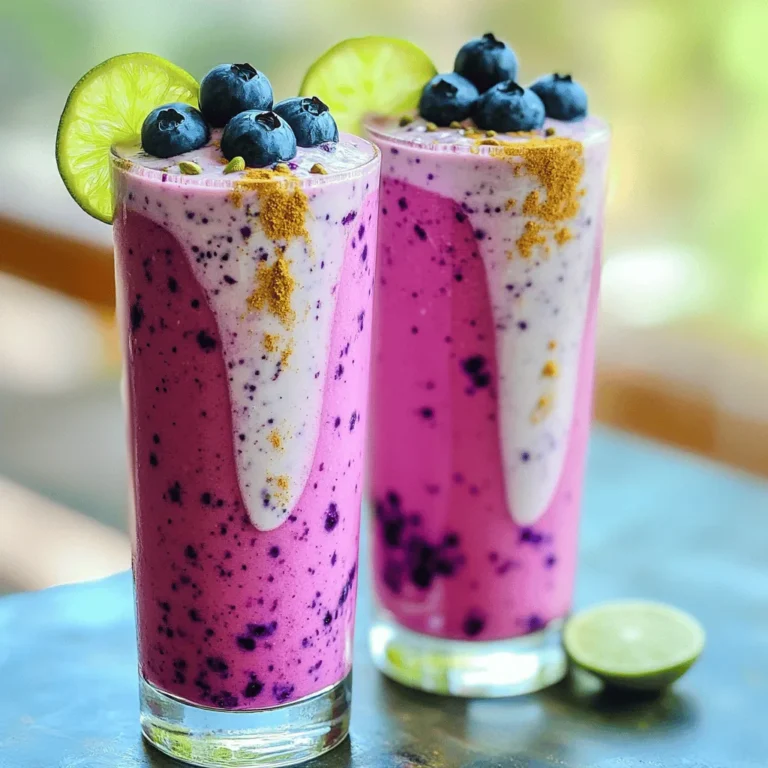Für einen leckeren Blaubeer-Kokos-Lassi benötigst du einige einfache Zutaten: - 1 Tasse Naturjoghurt - 1/2 Tasse Kokosmilch - 1 Tasse frische Blaubeeren (plus extra zur Garnitur) - 2 Esslöffel Honig oder Agavensirup (nach Geschmack anpassen) - 1/2 Teelöffel Vanilleextrakt - Eine Prise Kardamom-Pulver - Eiswürfel (optional) Diese Zutaten sorgen für einen erfrischenden und gesunden Drink. Naturjoghurt gibt Cremigkeit und Protein. Kokosmilch fügt eine zarte Süße hinzu. Blaubeeren bringen fruchtigen Geschmack und Farbe. Du kannst deinen Lassi leicht anpassen. Hier sind einige Ideen: - Füge eine Banane für mehr Süße hinzu. - Verwende Mandelmilch anstelle von Kokosmilch für einen anderen Geschmack. - Gebe einen Esslöffel Chiasamen für mehr Ballaststoffe. - Mische eine Handvoll Spinat für eine grüne Variante. Diese Anpassungen machen deinen Lassi einzigartig. Experimentiere mit verschiedenen Zutaten, um deinen perfekten Mix zu finden. Hier sind einige Nährwertangaben für die Hauptzutaten: - Naturjoghurt: reich an Proteinen und Probiotika. - Kokosmilch: enthält gesunde Fette und Vitamine. - Blaubeeren: sind voll von Antioxidantien und Ballaststoffen. - Honig: bietet natürliche Süße und hat antibakterielle Eigenschaften. - Kardamom: fördert die Verdauung und gibt einen besonderen Geschmack. Diese Nährstoffe machen den Blaubeer-Kokos-Lassi nicht nur lecker, sondern auch gesund. Wenn du mehr über die Nährstoffe erfahren möchtest, schau dir das [Full Recipe] an. Zuerst benötigen wir die Zutaten. Sie sind einfach und leicht zu finden. Hier sind sie: - 1 Tasse Naturjoghurt - 1/2 Tasse Kokosmilch - 1 Tasse frische Blaubeeren (plus extra zur Garnitur) - 2 Esslöffel Honig oder Agavensirup (nach Geschmack anpassen) - 1/2 Teelöffel Vanilleextrakt - Eine Prise Kardamom-Pulver - Eiswürfel (optional) Waschen Sie die Blaubeeren gut. Dies hilft, Schmutz zu entfernen. Messen Sie dann alle Zutaten ab. Bereiten Sie alles vor, damit das Mixen schnell geht. Jetzt kommt der spannende Teil! Geben Sie alle Zutaten in den Mixer. Der Naturjoghurt und die Kokosmilch machen den Lassi cremig. Die Blaubeeren bringen Farbe und Geschmack. Mischen Sie alles bei hoher Geschwindigkeit. Achten Sie darauf, dass die Mischung schön glatt wird. Falls die Konsistenz zu dick ist, fügen Sie einfach mehr Kokosmilch hinzu. So bekommen Sie die perfekte Dicke. Probieren Sie den Lassi und passen Sie ihn an! Mögen Sie es süßer? Fügen Sie mehr Honig oder Agavensirup hinzu. Wenn Sie es eiskalt mögen, geben Sie Eiswürfel in den Mixer und mixen Sie erneut. Gießen Sie den fertigen Lassi in hohe Gläser. Die Farbe ist wunderschön! Garnieren Sie jedes Glas mit ein paar Blaubeeren. Eine Prise Kardamom-Pulver oben drauf sieht auch toll aus. Wenn Sie möchten, können Sie eine Limettenscheibe am Rand des Glases hinzufügen. Das macht das Getränk noch ansprechender. Genießen Sie Ihren Blaubeer-Kokos-Lassi! Für das vollständige Rezept schauen Sie sich die Full Recipe an. Wenn Ihr Lassi zu dick ist, fügen Sie mehr Kokosmilch hinzu. Das hilft, die perfekte Dicke zu erreichen. Wenn Sie eine dickere Textur möchten, verwenden Sie weniger Kokosmilch. Ein guter Lassi sollte cremig, aber nicht schwer sein. Experimentieren Sie mit der Menge, bis Sie Ihre ideale Konsistenz finden. Jeder hat einen anderen Geschmack. Beginnen Sie mit zwei Esslöffeln Honig oder Agavensirup. Probieren Sie den Lassi und fügen Sie nach Wunsch mehr Süße hinzu. Manchmal helfen auch andere Zutaten, um die Süße zu verbessern. Zimt oder eine Prise von Zucker können zusätzliche Aromen bringen. Kardamom gibt dem Lassi einen besonderen Kick. Ein Hauch von Zimt kann auch gut passen. Wenn Sie eine fruchtigere Note wünschen, probieren Sie andere Beeren wie Himbeeren oder Erdbeeren. Mixen Sie verschiedene Früchte, um neue Geschmäcker zu entdecken. Frische Minze kann ebenfalls für einen erfrischenden Twist sorgen. {{image_4}} Wenn du eine vegane Option suchst, ersetze den Naturjoghurt durch pflanzlichen Joghurt. Kokosjoghurt passt perfekt. Du kannst auch Sojajoghurt oder Mandeljoghurt verwenden. Diese Alternativen sind lecker und gesund. Sie bringen eine cremige Textur und einen frischen Geschmack. Du kannst deinen Blaubeer-Kokos-Lassi mit anderen Früchten aufpeppen. Mango, Erdbeeren oder sogar Ananas sind großartige Optionen. Diese Früchte geben deinem Lassi eine neue Note. Füge sie einfach zusammen mit den Blaubeeren in den Mixer. Experimentiere mit verschiedenen Kombinationen, um deinen Favoriten zu finden. Lassi ist nicht nur ein Getränk. Du kannst ihn auch in verschiedenen Gerichten verwenden. Nutze ihn als Dip für Snacks wie frisches Gemüse oder Obst. Du kannst Lassi auch als Basis für Smoothie-Bowls verwenden. Gieße ihn über Granola oder Müsli für ein gesundes Frühstück. Für weitere Details und die Zubereitung, sieh dir das Full Recipe an. Der Blaubeer-Kokos-Lassi bleibt frisch, wenn du ihn im Kühlschrank lagerst. Verwende einen luftdichten Behälter. So bleibt der Geschmack toll. Er ist bis zu zwei Tage haltbar. Aber denke daran, dass die Textur sich leicht ändern kann. Am besten rührst du ihn vor dem Trinken gut durch. Du kannst den Lassi auch vorbereiten. Mixe ihn einfach und stelle ihn in den Kühlschrank. Mach dies bis zu zwei Stunden vor dem Servieren. So hast du mehr Zeit für deine Gäste. Wenn du ihn länger aufbewahrst, kann er dicker werden. Füge einfach etwas Kokosmilch hinzu, um die Konsistenz zu verbessern. Wenn du Reste hast, probiere sie in neuen Rezepten. Füge den Lassi zu Pfannkuchen oder Waffeln hinzu. Du kannst ihn auch als Basis für ein Frühstück verwenden. Gieße ihn über Müsli oder Haferflocken. Er gibt jedem Gericht einen frischen, leckeren Kick. Der Blaubeer-Kokos-Lassi ist vielseitig und macht immer Spaß! Lassi und Smoothies sind beide leckere Getränke, aber sie sind anders. Lassi ist ein indisches Getränk. Es besteht meist aus Joghurt und Wasser oder Milch. Manchmal fügt man Früchte hinzu, wie in unserem Blaubeer-Kokos-Lassi. Smoothies sind oft dickflüssiger und enthalten mehr Früchte. Sie können auch Gemüse und Milch oder Saft enthalten. Der Hauptunterschied liegt also in der Basis. Lassi ist cremig durch Joghurt, während Smoothies fruchtiger sind. Ja, gefrorene Blaubeeren sind eine großartige Wahl. Sie sind oft reif und süß. Gefrorene Beeren machen den Lassi auch kalt und erfrischend. Wenn du gefrorene Blaubeeren verwendest, brauchst du weniger Eis. Das spart Zeit und ist sehr praktisch. Du kannst sie direkt in den Mixer geben. Die Textur bleibt trotzdem gut, und der Geschmack bleibt lecker. Viele Früchte passen gut zu Lassi. Du kannst Mango für eine tropische Note verwenden. Erdbeeren oder Himbeeren machen den Drink fruchtig und süß. Auch Bananen sind eine tolle Option. Sie geben eine cremige Konsistenz. Du kannst auch Zitrusfrüchte wie Limetten oder Orangen hinzufügen. Diese Früchte bringen frischen Geschmack und eine schöne Farbe. Experimentiere mit verschiedenen Früchten, um deinen perfekten Lassi zu finden. Für das vollständige Rezept, schau dir die Anleitung an. Blaubeer-Kokos-Lassi ist ein erfrischendes Getränk. Wir haben die besten Zutaten und Tipps besprochen. Die Variationen lassen viel Spielraum für Kreativität. Das richtige Mixen und Garnieren ist entscheidend. Achten Sie auf die Konsistenz und Süße. Lagern Sie Reste sicher im Kühlschrank. Lassi ist vielseitig einsetzbar, sei es als Getränk oder Zutat in Gerichten. Nutzen Sie die FAQs, um Antworten auf häufige Fragen zu bekommen. Experimentieren Sie mit eigenen Kombinationen!