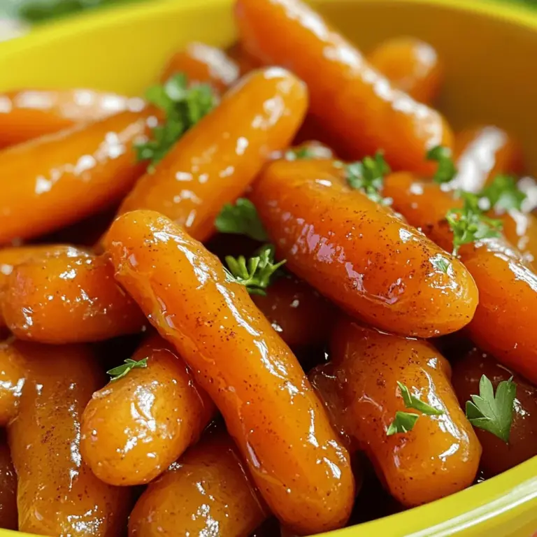 Für die perfekten Air Fryer Möhren brauchen wir einige einfache, frische Zutaten. Hier sind die Hauptzutaten: - 450 g Babymöhren, geschält - 2 Esslöffel Ahornsirup - 1 Esslöffel Olivenöl Diese Zutaten bilden die Grundlage für das Gericht. Die Babymöhren sind süß und zart, perfekt für eine schnelle Zubereitung. Die Gewürze bringen den Geschmack wirklich zur Geltung. Hier sind die Aromen, die du hinzufügen solltest: - 1 Teelöffel gemahlener Zimt - 1/2 Teelöffel Salz - 1/4 Teelöffel schwarzer Pfeffer Der Zimt gibt den Möhren eine warme Note. Salz und Pfeffer bringen die Aromen in Einklang. Diese Kombination macht das Gericht besonders lecker. Möchtest du etwas mehr Vielfalt? Hier sind einige Optionen, die du ausprobieren kannst: - Ein Spritzer Zitronensaft für frische Säure - Eine Prise Muskatnuss für einen warmen Geschmack - Knoblauchpulver für eine herzhafte Note Diese zusätzlichen Zutaten können dein Gericht aufpeppen. Spiel mit den Aromen, um deinen perfekten Geschmack zu finden. Für das vollständige Rezept, schau dir die [Full Recipe] an. Beginne mit dem Waschen der Babymöhren. Du kannst sie auch schälen, wenn du magst. Ich empfehle, die Möhren ganz zu lassen. Sie sehen toll aus und bleiben saftig. In einer großen Schüssel vermischst du die Möhren mit dem Ahornsirup, Olivenöl, Zimt, Salz und Pfeffer. Rühre alles gut um. So bekommen die Möhren eine schöne Glasur. Du kannst auch einen Löffel benutzen, um sicherzustellen, dass jede Möhre gut bedeckt ist. Heize die Heißluftfritteuse auf 190°C vor. Das dauert nur 3 bis 5 Minuten. Diese Temperatur sorgt dafür, dass die Möhren gleichmäßig garen. Wenn die Fritteuse vorgeheizt ist, kannst du die glasierten Möhren in den Korb legen. Achte darauf, dass die Möhren in einer einzigen Schicht liegen. So werden sie schön knusprig. Wenn du viele Möhren hast, mach es in mehreren Durchgängen. Frittieren die Möhren für 15 bis 18 Minuten. Schüttle den Korb zur Hälfte der Garzeit. Das hilft, die Möhren gleichmäßig zu garen. Am Ende sollten sie zart und karamellisiert sein. Wenn sie fertig sind, nimm die Möhren heraus und lege sie auf einen Teller. Träufle die restliche Glasur aus der Fritteuse darüber. Das gibt ihnen einen zusätzlichen Glanz. Dekoriere die Möhren mit frischer, gehackter Petersilie. Das sieht nicht nur schön aus, sondern schmeckt auch frisch. Um den Geschmack Ihrer Air Fryer Maple Glazed Carrots zu verbessern, wählen Sie frische Zutaten. Benutzen Sie besten Ahornsirup. Achten Sie darauf, die Möhren gleichmäßig mit der Glasur zu überziehen. Das sorgt für einen tollen, süßen Geschmack. Eine Prise Zimt bringt Wärme und Tiefe. Experimentieren Sie mit einer kleinen Menge Muskatnuss für ein neues Aroma. Ein häufiger Fehler ist es, die Heißluftfritteuse zu überfüllen. Das führt dazu, dass die Möhren nicht gleichmäßig garen. Arbeiten Sie lieber in kleinen Portionen. Wenn die Möhren zu lange frittieren, werden sie weich und verlieren ihren Biss. Schütteln Sie den Korb in der Mitte der Garzeit. Das hilft, ein gleichmäßiges Garen zu erreichen. Achten Sie auch darauf, die Möhren nicht zu salzig zu machen. Ein bisschen Salz reicht aus, um den Geschmack zu heben. Die perfekte Konsistenz erreichen Sie mit der richtigen Garzeit. Frittieren Sie die Möhren 15 bis 18 Minuten lang bei 190°C. Überprüfen Sie nach 15 Minuten, ob sie zart sind. Wenn sie noch fest sind, frittieren Sie sie ein paar Minuten länger. Vermeiden Sie, dass die Glasur anbrennt. Wenn nötig, sprühen Sie etwas Wasser in den Korb, um die Feuchtigkeit zu steigern. Das sorgt für zarte, glänzende Möhren. {{image_4}} Wenn Sie keinen Ahornsirup haben, probieren Sie Honig. Er gibt den Möhren eine süße Note. Agavendicksaft ist auch eine gute Wahl. Er schmeckt ähnlich und ist leicht verfügbar. Möchten Sie die Mischung aufpeppen? Fügen Sie kleine Stücke von Süßkartoffeln hinzu. Auch Blumenkohlröschen passen gut dazu. Diese Gemüse sorgen für mehr Textur und Geschmack. Experimentieren Sie mit verschiedenen Sorten, um Ihre perfekte Mischung zu finden. Für einen herzhaften Twist können Sie etwas Sojasauce hinzufügen. Diese gibt den Möhren einen salzigen Kick. Wenn Sie es scharf mögen, fügen Sie eine Prise Cayennepfeffer hinzu. Diese Abwandlungen machen das Gericht interessanter und vielfältiger. Für die genaue Zubereitung, schauen Sie sich das Full Recipe an. Wenn du nach dem Essen noch glasierten Möhren übrig hast, bewahre sie in einem Behälter auf. Verwende einen luftdichten Behälter, um die Frische zu sichern. Lass die Möhren zuerst abkühlen, bevor du sie verpackst. So bleiben sie länger frisch und lecker. Um die übrig gebliebenen Möhren wieder zu wärmen, nutze die Heißluftfritteuse. Stelle sie auf 160°C (320°F) ein. Frittiere die Möhren für etwa 5-7 Minuten. Das macht sie warm und behält die knusprige Textur. Du kannst sie auch in der Mikrowelle aufwärmen, aber die Konsistenz wird anders sein. Die glasierten Möhren halten sich bis zu 4 Tage im Kühlschrank. Achte darauf, sie gut zu verpacken. Wenn du sie länger aufbewahren willst, friere sie ein. So bleiben sie bis zu 3 Monate genießbar. Zum Auftauen leg die Möhren einfach über Nacht in den Kühlschrank. Die Zubereitung der Möhren dauert insgesamt etwa 25 Minuten. Die Vorbereitung benötigt nur 10 Minuten. Das Garen in der Heißluftfritteuse dauert 15 bis 18 Minuten. Diese kurze Zeit macht das Rezept sehr einfach und schnell. Ja, du kannst diese Rezeptur leicht anpassen. Probiere es mit Brokkoli, Blumenkohl oder Süßkartoffeln. Diese Gemüse nehmen die Glasur gut auf und schmecken lecker. Achte darauf, die Garzeit je nach Gemüse zu ändern. Dünnere Gemüsesorten brauchen weniger Zeit. Die Heißluftfritteuse ist ideal, aber nicht zwingend nötig. Du kannst die Möhren auch im Ofen rösten. Stelle die Temperatur auf 200°C ein und backe sie etwa 20-25 Minuten. Die Heißluftfritteuse spart Zeit und gibt eine tolle Textur. Im Ofen erhältst du ebenfalls gute Ergebnisse. Die Zubereitung von glasierten Möhren im Air Fryer ist einfach und lecker. Wir haben die Hauptzutaten, die Schritt-für-Schritt-Anleitung und wertvolle Tipps behandelt. Außerdem haben wir Variationen erkundet und Lagerhinweise gegeben, damit du die besten Ergebnisse erzielst. Probiere unterschiedliche Geschmäcker aus und genieße die Vorteile der Heißluftfritteuse. Mit diesen Informationen kannst du kreativ werden und jedes Mal köstliche Möhren zubereiten. Lass deiner Fantasie freien Lauf und viel Spaß beim Kochen!