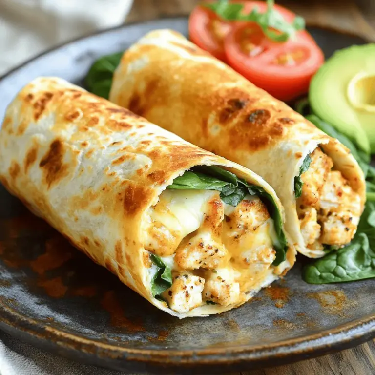 Für die Schnelle Käse-Knoblauch-Hühnchen-Wraps braucht man frische und einfache Zutaten. Diese machen das Gericht lecker und schnell. - Hähnchenbrustfilets und Gewürze: Wir verwenden zwei Hähnchenbrustfilets. Diese sollten ohne Haut und Knochen sein. Würze das Hähnchen mit Knoblauchpulver, Zwiebelpulver, Paprikapulver, Salz und Pfeffer. Diese Gewürze geben dem Hähnchen einen tollen Geschmack. - Käsearten und Frischkäse: Für cremigen Geschmack nehmen wir eine Tasse geriebenen Mozzarella-Käse. Füge auch eine halbe Tasse weichen Frischkäse hinzu. Diese Käsesorten schmelzen gut und machen die Wraps besonders lecker. - Tortillas und frisches Gemüse: Du brauchst vier große Tortillas, entweder aus Weißmehl oder Vollkorn. Frische Spinatblätter sind auch wichtig. Sie bringen Farbe und Frische in die Wraps. Du kannst auch geschnittene Tomaten und Avocado für mehr Geschmack hinzufügen. Das vollständige Rezept findest du im Abschnitt "Vollständiges Rezept für Schnelle Käse-Knoblauch-Hühnchen-Wraps". Zuerst mischen wir die Gewürze. In einer Schüssel mischen Sie das gewürfelte Hähnchen mit: - 1 Teelöffel Knoblauchpulver - 1 Teelöffel Zwiebelpulver - 1 Teelöffel geräuchertem Paprikapulver - Salz und Pfeffer nach Geschmack Stellen Sie sicher, dass alles gut vermengt ist. Jetzt erhitzen Sie 1 Esslöffel Olivenöl in einer Pfanne bei mittlerer Hitze. Fügen Sie das gewürzte Hähnchen hinzu. Braten Sie es für 5-7 Minuten, bis es goldbraun und durchgegart ist. Rühren Sie gelegentlich um, damit es gleichmäßig bräunt. Sobald das Hähnchen fertig ist, senken Sie die Hitze. Jetzt kommt der Frischkäse. Fügen Sie 1/2 Tasse weichen Frischkäse hinzu und rühren Sie, bis er schmilzt. Dann streuen Sie 1 Tasse geriebenen Mozzarella gleichmäßig über die Hähnchenmischung. Decken Sie die Pfanne ab und lassen Sie es 2-3 Minuten garen, bis der Käse schön geschmolzen ist. Nun ist es Zeit, die Wraps zu machen! Legen Sie 4 große Tortillas auf eine saubere Fläche. Geben Sie eine großzügige Portion der Hähnchen-Käse-Mischung in die Mitte jeder Tortilla. Fügen Sie einige frische Spinatblätter und nach Wunsch geschnittene Tomaten oder Avocado hinzu. Klappen Sie die Seiten der Tortilla ein und rollen Sie sie fest von unten nach oben, um einen Wrap zu formen. Wenn Sie möchten, können Sie die Wraps mit einem Zahnstocher sichern. Für extra Knusprigkeit braten Sie die Wraps mit der Nahtseite nach unten in der Pfanne für 1-2 Minuten auf jeder Seite, bis sie goldbraun sind. Für das vollständige Rezept schauen Sie sich die Anleitung unter "Vollständiges Rezept für Schnelle Käse-Knoblauch-Hühnchen-Wraps" an. Um die besten Aromen zu erreichen, experimentiere mit verschiedenen Gewürzen. Probiere zum Beispiel italienische Kräuter oder einen Hauch von Chili für zusätzliche Schärfe. Eine vorbereitete Marinade kann den Geschmack intensivieren. Mische das Hähnchen bereits einige Stunden vorher mit deinen Lieblingsgewürzen. So zieht der Geschmack richtig ein. Die Präsentation macht viel aus. Halbiere die Wraps diagonal und lege sie auf einen schönen Teller. Das sieht ansprechend aus. Für einen extra Frischekick kannst du eine Seite Salsa oder Ranch-Dressing dazustellen. Diese Dips ergänzen die Aromen perfekt. Ein paar frische Kräuter obenauf machen das Gericht noch schöner. Für das vollständige Rezept, schau dir bitte die vollständige Anleitung an. {{image_4}} Für eine vegetarische Version der Wraps können Sie alternative Proteinquellen nutzen. Bohnen und Kichererbsen sind tolle Optionen. Sie liefern viel Eiweiß und sind einfach zuzubereiten. Anstelle von Hühnchen können Sie auch gegrilltes Gemüse verwenden. Zucchini, Paprika und Auberginen bieten viele Aromen. Einfach das Gemüse würzen und anbraten. Das ergibt eine köstliche Basis für Ihre Wraps. Um die Wraps mexikanisch zu gestalten, fügen Sie Salsa und Jalapeños hinzu. Diese Zutaten bringen eine schöne Schärfe und Frische. Salsa passt perfekt zu den Käse-Knoblauch-Aromen. Verwenden Sie Tortillas mit Geschmack, wie zum Beispiel Chili- oder Spinat-Tortillas. Dies verstärkt das mexikanische Flair. Sie können auch frische Korianderblätter für einen zusätzlichen Geschmackstouch verwenden. Für das vollständige Rezept besuchen Sie [Full Recipe]. Um die Wraps frisch zu halten, lege sie in einen luftdichten Behälter. Stelle sicher, dass die Wraps abgekühlt sind, bevor du sie lagerst. Im Kühlschrank bleiben sie bis zu drei Tage gut. Wenn du mehr Zeit brauchst, kannst du die Wraps auch einfrieren. Wickele jeden Wrap in Frischhaltefolie ein und lege sie in einen Gefrierbeutel. So bleiben sie bis zu drei Monate frisch. Es gibt einige gute Methoden, um die Wraps wieder warm zu machen. Du kannst sie in einer Pfanne bei mittlerer Hitze aufwärmen. Dies hilft, die Tortillas knusprig zu halten. Alternativ kannst du sie in der Mikrowelle erwärmen. Lege einen feuchten Papiertuch über die Wraps, um sie nicht trocken zu machen. Vermeide es, die Wraps zu lange zu erhitzen, da sie sonst weich werden. Halte die Aufwärmzeit kurz und genieße deine leckeren Wraps! Die zubereiteten Wraps halten sich im Kühlschrank etwa drei Tage. Bewahren Sie sie in einem luftdichten Behälter auf. So bleiben sie frisch und lecker. Wenn Sie sie länger aufbewahren möchten, können Sie sie auch einfrieren. In einem Gefrierbeutel oder Behälter halten sie bis zu drei Monate. Lassen Sie sie vor dem Verzehr langsam im Kühlschrank auftauen. Ja, Sie können die Wraps auch im Ofen zubereiten. Heizen Sie Ihren Ofen auf 180 Grad Celsius vor. Legen Sie die gefüllten Wraps auf ein Backblech. Backen Sie sie für etwa 15 bis 20 Minuten. So erhalten Sie eine gesunde Variante mit einem schönen, knusprigen Finish. Achten Sie darauf, die Wraps mit etwas Olivenöl zu bestreichen, damit sie nicht austrocknen. Sie können viele Zutaten hinzufügen, um die Wraps zu variieren. Hier sind einige Vorschläge: - Gegrilltes Gemüse wie Paprika oder Zucchini - Gewürfelte Avocado für Cremigkeit - Schwarze Bohnen für einen proteinreichen Kick - Jalapeños für etwas Schärfe - Frische Kräuter wie Petersilie oder Koriander für mehr Geschmack - Verschiedene Käsesorten wie Cheddar oder Feta Seien Sie kreativ und passen Sie die Wraps an Ihren Geschmack an! - Vollständiges Rezept für Schnelle Käse-Knoblauch-Hühnchen-Wraps finden Sie im Artikel. Diese Anleitung zeigt, wie man köstliche Käse-Knoblauch-Hühnchen-Wraps macht. Wir haben die besten Zutaten wie Hähnchen, Käse und frisches Gemüse besprochen. Die Schritt-für-Schritt-Anleitung hilft beim einfachen Zubereiten. Tipps für Würze und Präsentation bringen das Gericht zum Strahlen. Auch vegetarische Varianten und Lagerungshinweise wurden behandelt. Denken Sie daran, kreativ zu sein und Spaß beim Kochen zu haben! Genießen Sie Ihre Wraps frisch und gut gewürzt.