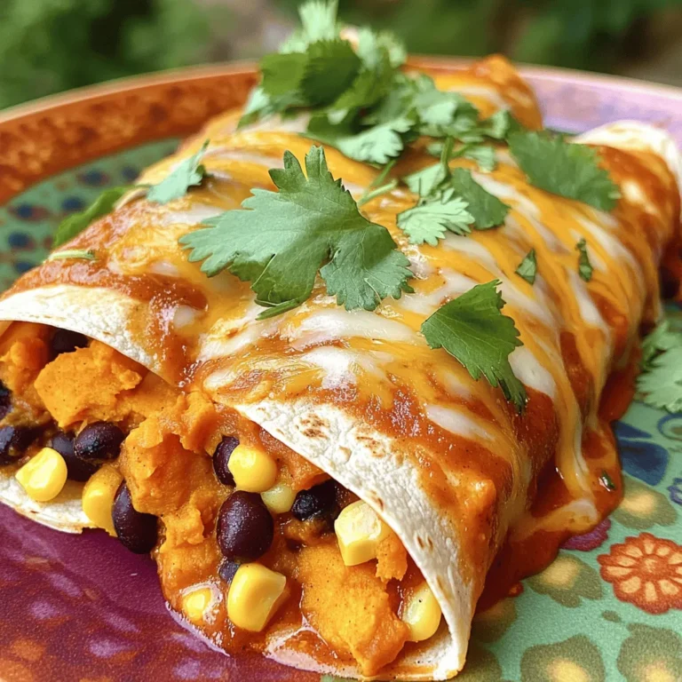 - 2 mittelgroße Süßkartoffeln - 1 Dose schwarze Bohnen - 8 kleine Vollkorn-Tortillas Die Süßkartoffeln sind die Hauptzutat. Sie geben den Enchiladas eine süße Note. Die schwarzen Bohnen bieten viel Protein und machen das Gericht nahrhaft. Vollkorn-Tortillas sind gesund und passen perfekt zu dieser Füllung. - Kreuzkümmel - Geräuchertes Paprikapulver - Knoblauchpulver Kreuzkümmel bringt einen warmen, erdigen Geschmack. Geräuchertes Paprikapulver fügt eine rauchige Tiefe hinzu. Knoblauchpulver sorgt für einen herzhaften Geschmack. Diese Gewürze sind wichtig, um die Füllung lebendig zu machen. - Rote Enchiladasauce - Geriebener Käse - Frischer Koriander Rote Enchiladasauce ist der Schlüssel für einen saftigen Geschmack. Geriebener Käse schmilzt wunderbar und bringt Cremigkeit. Frischer Koriander als Topping sorgt für Frische und Farbe. Für das vollständige Rezept, schauen Sie sich die Details an. Zuerst schälst du die Süßkartoffeln. Dann schneidest du sie in kleine Würfel. In einem großen Topf bringst du gesalzenes Wasser zum Kochen. Koche die gewürfelten Süßkartoffeln etwa 10 bis 15 Minuten. Sie sollten zart sein. Gieße das Wasser ab und gebe die Süßkartoffeln in eine Schüssel. Jetzt zermatscht du die Süßkartoffeln mit einer Gabel oder einem Kartoffelstampfer. In der Schüssel mit den zermatschten Süßkartoffeln fügst du die schwarzen Bohnen hinzu. Nimm eine Dose schwarze Bohnen, die du vorher abgetropft und gespült hast. Dann kommen die Maiskörner dazu. Jetzt gibst du auch die Gewürze hinzu: Kreuzkümmel, geräuchertes Paprikapulver, Knoblauchpulver und Zwiebelpulver. Würze die Mischung mit Salz und Pfeffer nach deinem Geschmack. Mische alles gut durch, bis es gleichmäßig verteilt ist. Nimm eine Tortilla und lege sie auf eine saubere Fläche. Fülle sie mit etwa ⅓ Tasse der Süßkartoffelmischung. Rolle die Tortilla fest auf und lege sie mit der Naht nach unten in eine Auflaufform. Wiederhole diesen Schritt mit den restlichen Tortillas und der Füllung. Gieße nun die Enchiladasauce gleichmäßig über die aufgerollten Tortillas. Bestreue die Oberseite mit geriebenem Käse. Decke die Form mit Alufolie ab und backe sie 20 Minuten lang bei 190 °C. Danach nimm die Folie ab und backe weitere 10 Minuten, bis der Käse blubbert und goldbraun ist. Um perfekte Süßkartoffeln zu kochen, schneide sie in gleichmäßige Würfel. Das hilft beim gleichmäßigen Garen. Koche die Würfel in gesalzenem Wasser für 10 bis 15 Minuten. Sie sollten zart sein, aber nicht zerfallen. Du kannst auch Süßkartoffeln dämpfen oder rösten, um mehr Geschmack zu erhalten. Beim Aufrollen von Tortillas solltest du sie leicht erwärmen. Das macht sie flexibler und leichter zu handhaben. Du kannst sie in der Mikrowelle für 15 Sekunden oder in einer Pfanne ohne Öl kurz erhitzen. Fülle die Tortilla mit etwa ⅓ Tasse der Süßkartoffelmischung. Rolle sie dann fest auf. Achte darauf, die Naht nach unten in die Auflaufform zu legen. So bleiben sie besser zusammen. Wähle Käse, der gut schmilzt. Cheddar oder Monterey Jack sind ideal. Du kannst auch vegane Käsealternativen verwenden. Das gibt einen anderen Geschmack, aber passt gut zu den Enchiladas. Bewahre übrig gebliebenen Käse im Kühlschrank auf. Lege ihn in ein luftdichtes Behältnis. So bleibt er frisch und lecker. Für das vollständige Rezept, schaue dir die Anleitung für Süßkartoffel- und schwarze Bohnen-Enchiladas an. {{image_4}} Wenn du diese Enchiladas vegan machen möchtest, ersetze den Käse. Nutze stattdessen Nusskäse oder ein pflanzliches Produkt. Diese Optionen bieten tollen Geschmack und passen gut zu dem Gericht. Du kannst auch mehr pflanzliche Zutaten hinzufügen. Probiere zum Beispiel Avocado oder Cashew-Creme als Topping. Diese bringen Frische und Cremigkeit. Du kannst die Füllung nach deinem Geschmack anpassen. Pilze oder Spinat sind hervorragende Ergänzungen. Diese Zutaten geben den Enchiladas eine neue Note. Auch andere Gemüseoptionen passen gut. Zucchini oder Paprika bringen Farbe und Geschmack. Experimentiere mit verschiedenen Kombinationen, um dein ideales Rezept zu finden. Denke an Ergänzungen und Beilagen, um die Enchiladas zu vervollständigen. Frischer Salat oder Reis sind tolle Optionen. Du kannst auch Salsa oder Guacamole als Dip servieren. Diese Beilagen bringen mehr Geschmack und machen das Gericht noch besser. Das vollständige Rezept für Süßkartoffel- und schwarze Bohnen-Enchiladas findest du hier. Die fertigen Enchiladas bleiben im Kühlschrank etwa 3-5 Tage frisch. Stelle sicher, dass sie gut abgedeckt sind. Verwende Frischhaltefolie oder einen luftdichten Behälter. So vermeidest du, dass sie austrocknen oder Gerüche aufnehmen. Um die Enchiladas einzufrieren, lasse sie zuerst abkühlen. Wickele jede Enchilada einzeln in Frischhaltefolie. Lege sie dann in einen Gefrierbeutel oder einen luftdichten Behälter. So halten sie sich bis zu 3 Monate. Beschrifte den Behälter mit dem Datum, damit du die Haltbarkeit im Blick hast. Um die Reste aufzuwärmen, heize deinen Ofen auf 180 °C (350 °F) vor. Lege die Enchiladas in eine Auflaufform und decke sie mit Aluminiumfolie ab. Backe sie 20 Minuten, bis sie durchgewärmt sind. Du kannst auch die Mikrowelle nutzen, aber achte darauf, sie in intervallen zu erwärmen, damit sie nicht trocken werden. So bleibt der Geschmack frisch. Die Enchiladas sind im Kühlschrank etwa 3 bis 4 Tage haltbar. Stelle sicher, dass du sie in einem luftdichten Behälter aufbewahrst. Wenn du die Enchiladas einfrierst, halten sie bis zu 3 Monate. Achte darauf, sie gut zu verpacken, um Gefrierbrand zu vermeiden. Ja, du kannst die Enchiladas im Voraus zubereiten. Bereite die Füllung und die Tortillas vor, rolle sie auf und lege sie in die Auflaufform. Decke die Form ab und stelle sie in den Kühlschrank. Du kannst sie später backen, wenn du bereit bist zu essen. Das spart Zeit und macht das Essen einfach. Zu den Enchiladas passen viele Beilagen. Eine frische Guacamole oder Salsa bringt Farbe und Geschmack. Ein einfacher grüner Salat ist auch eine gute Wahl. Du kannst auch Reis als Beilage servieren. Für Getränke probiere einen erfrischenden Limettensaft oder ein leichtes Bier. Enchiladas haben ihren Ursprung in Mexiko. Sie sind ein traditionelles Gericht, das schon seit Jahrhunderten gegessen wird. Die ersten Enchiladas wurden mit Tortillas gefüllt, die mit verschiedenen Zutaten belegt wurden. Heute gibt es viele Varianten, die weltweit beliebt sind. Das vollständige Rezept für Süßkartoffel- und schwarze Bohnen-Enchiladas findest du [hier](link zu Full Recipe) . Zusammenfassend sind diese Süßkartoffel- und schwarze Bohnen-Enchiladas lecker und einfach zuzubereiten. Wir haben die Hauptzutaten, Gewürze und passende Toppings behandelt. Ich habe dir gezeigt, wie du die Süßkartoffeln vorbereitest und die Enchiladas zusammenstellst. Vergiss nicht, Variationen auszuprobieren und die Enchiladas richtig aufzubewahren. Egal, ob du sie vegan machen oder andere Füllungen hinzufügen möchtest, die Möglichkeiten sind endlos! Mach dich an die Arbeit und genieß dein köstliches Gericht.
