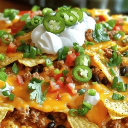 Für diese köstliche Loaded Nacho Casserole brauchen Sie einige wichtige Zutaten. Sie benötigen: - 450 g gemahlenes Truthahn- oder Rindfleisch - 1 Päckchen Taco-Gewürz - 1 Dose (425 g) schwarze Bohnen, abgetropft und abgespült - 1 Dose (280 g) gewürfelte Tomaten mit grünen Chilis - 240 ml Maiskörner (frisch oder tiefgefroren) - 1 Tüte (340 g) Tortilla-Chips - 200 g Cheddar-Käse, gerieben - 240 g saure Sahne - 75 g Frühlingszwiebeln, in Ringe geschnitten - 75 g Jalapeños, in Scheiben (optional) - Frischer Koriander zur Garnitur Diese Zutaten machen das Gericht voll mit Geschmack und Textur. Sie bringen die perfekte Mischung aus herzhaft und knusprig. Sie können zwischen Truthahn und Rindfleisch wählen. Truthahn ist mager und gesund. Es hat einen leichten Geschmack, der gut mit den Gewürzen harmoniert. Rindfleisch hat mehr Fett und bringt einen reicheren Geschmack. Ich empfehle, das Fleisch vorher gut anzubraten. So wird es schön saftig und zart. Beide Optionen sind lecker, also entscheiden Sie nach Ihrem eigenen Geschmack. Wenn Sie eine vegetarische Version möchten, probieren Sie Bohnen oder Tofu. Schwarze Bohnen sind nahrhaft und haben einen tollen Geschmack. Sie sind eine gute Proteinquelle. Tofu kann ebenfalls verwendet werden. Er nimmt die Aromen gut auf, wenn Sie ihn richtig würzen. Mischen Sie etwas Taco-Gewürz mit dem Tofu, um ihn schmackhaft zu machen. So bleibt die Casserole vollwertig und lecker, auch ohne Fleisch. Heize zuerst den Ofen auf 175°C vor. Das ist wichtig, um die Casserole gleichmäßig zu garen. Du solltest alle Zutaten bereitstellen. Das macht die Zubereitung einfacher und schneller. Halte das gemahlene Fleisch, Taco-Gewürz, Bohnen, Tomaten und Mais bereit. Vergiss nicht die Tortilla-Chips und den Käse! 1. Brate das gemahlene Fleisch in einer großen Pfanne bei mittlerer Hitze. 2. Koche es bis es braun ist, etwa 5-7 Minuten. 3. Gieße überschüssiges Fett ab, wenn nötig. 4. Mische das Taco-Gewürz mit 60 ml Wasser in die Pfanne. 5. Lass die Mischung 2-3 Minuten köcheln, bis sie dick wird. 6. In einer großen Schüssel, vermenge das gekochte Fleisch, schwarze Bohnen, gewürfelte Tomaten und Mais gut. 7. Verteilt die Hälfte der Tortilla-Chips gleichmäßig in einer Auflaufform. 8. Löffle die Hälfte der Fleischmischung über die Chips. 9. Streue die Hälfte des geriebenen Käses darüber. 10. Wiederhole die Schichten mit den restlichen Chips, Fleisch und Käse. Die gesamte Zubereitungszeit beträgt etwa 55 Minuten. Du kannst 6 Portionen aus diesem Rezept machen. Die Loaded Nacho Casserole ist perfekt für ein schnelles Abendessen oder eine Party. Sie schmeckt jedem und ist einfach zuzubereiten! Für die perfekte Loaded Nacho Casserole wähle den richtigen Käse. Ich empfehle Cheddar, weil er gut schmilzt. Du kannst auch eine Mischung aus Käsen verwenden. Milder Gouda oder Monterey Jack passen gut dazu. Diese Käse sorgen für eine cremige und köstliche Textur. Achte darauf, den Käse frisch zu reiben. Vorgepackter Käse enthält oft Stabilisatoren, die das Schmelzen beeinträchtigen. Um deiner Casserole mehr Geschmack zu verleihen, spiele mit den Gewürzen. Neben dem Taco-Gewürz kannst du Kreuzkümmel, Paprika oder Oregano hinzufügen. Diese Gewürze bringen mehr Tiefe in die Aromen. Du kannst auch frische Kräuter wie Koriander verwenden. Das gibt einen frischen Kick. Experimentiere mit der Menge, um den perfekten Geschmack für dich zu finden. Um die Casserole knusprig zu halten, achte auf die Tortilla-Chips. Verwende dicke Chips, die beim Backen stabil bleiben. Du kannst die Chips auch leicht anrösten, bevor du sie in die Casserole schichtest. Achte darauf, die Folie nur während der letzten Backzeit zu entfernen. So wird der Käse schön geschmolzen und die Chips bleiben knusprig. {{image_4}} Die vegane Version der Loaded Nacho Casserole ist einfach und lecker. Statt Fleisch verwende ich oft schwarze Bohnen oder Linsen. Diese sind nahrhaft und geben einen tollen Geschmack. Auch pflanzlicher Käse passt perfekt. Verwende ihn als Käseersatz, um ein cremiges Gefühl zu bekommen. Vegane Sour Cream aus Cashewkernen oder Kokosnuss ist eine tolle Ergänzung. So bleibt das Gericht vegan und schmackhaft. Du kannst die Loaded Nacho Casserole anpassen, indem du zusätzliche Zutaten hinzufügst. Oliven sind eine beliebte Wahl. Sie bringen einen salzigen Crunch und tolle Farbe. Auch Avocado gibt eine cremige Textur. Schneide sie in Scheiben und lege sie oben drauf. Frische Tomaten oder Paprika bringen Frische und Farbe. Experimentiere mit Zutaten, die du magst. So wird jede Casserole einzigartig und lecker. Die Würze macht die Loaded Nacho Casserole besonders. Du kannst mexikanische Gewürze verwenden, um einen scharfen Geschmack zu erzielen. Taco-Gewürz ist eine gute Wahl. Für einen anderen Geschmack kannst du BBQ-Sauce probieren. Diese bringt eine süßliche Note und passt gut zu Käse und Chips. Probiere verschiedene Gewürze aus, um deinen eigenen Stil zu finden. So wird das Gericht immer spannend und neu. Um die Reste der Loaded Nacho Casserole richtig zu lagern, brauche ich luftdichte Behälter. Ich teile die Casserole in Portionen auf, damit ich sie leicht wiedererwärmen kann. Die Reste sollten im Kühlschrank aufbewahrt werden. Dort halten sie sich bis zu drei Tage. Ich empfehle, die Casserole nicht länger als nötig im Kühlschrank zu lassen, um den frischen Geschmack zu bewahren. Wenn ich die Casserole für längere Zeit aufbewahren möchte, friere ich sie ein. Dazu lasse ich die Casserole zuerst ganz abkühlen. Dann packe ich sie in einen gefrierfesten Behälter. Ich kann sie auch in Portionen einfrieren. So kann ich nur die Menge auftauen, die ich brauche. Im Gefrierschrank bleibt die Casserole bis zu drei Monate frisch. Beim Einfrieren ist es wichtig, dass ich die Casserole gut verpacke, damit sie keine Gefrierbrand bekommt. Beim Wiedererwärmen der Loaded Nacho Casserole achte ich darauf, dass ich sie gleichmäßig erhitze. Ich kann sie im Ofen bei 175 °C backen, bis sie heiß ist. Das dauert etwa 20 Minuten. Alternativ kann ich sie auch in der Mikrowelle aufwärmen. Dabei sollte ich die Casserole in kurzen Intervallen erhitzen und zwischendurch umrühren. So bleibt sie saftig und lecker. Ich gebe gerne frische Toppings wie saure Sahne oder Koriander hinzu, bevor ich sie serviere. Die Loaded Nacho Casserole kann bis zu fünf Tage im Kühlschrank halten. Achte darauf, sie in einem luftdichten Behälter zu lagern. So bleibt der Geschmack frisch und die Textur gut. Wenn du die Casserole länger aufbewahren möchtest, friere sie ein. So bleibt sie bis zu drei Monate haltbar. Zum Auftauen lege die gefrorene Casserole einfach in den Kühlschrank und lasse sie über Nacht auftauen. Ja, du kannst die Casserole im Voraus zubereiten. Bereite sie bis Schritt 8 vor und decke sie ab. Du kannst sie dann bis zu 24 Stunden im Kühlschrank aufbewahren. Wenn du bereit bist zu backen, heize den Ofen auf 175°C vor. Backe die Casserole einfach wie gewohnt. Dies spart Zeit und macht das Kochen an einem geschäftigen Tag einfacher. Die besten Beilagen sind frische Salsa, Guacamole und saure Sahne. Diese bringen einen tollen Geschmack und Textur. Auch ein einfacher grüner Salat passt gut dazu. Du kannst nach Belieben auch Nacho-Käse oder frisches Gemüse anbieten. Diese Beilagen machen die Mahlzeit noch leckerer und abwechslungsreicher. Die Loaded Nacho Casserole ist einfach und macht Spaß. Wir haben die Hauptzutaten, Fleischoptionen und vegetarische Alternativen besprochen. Ich habe dir eine klare Schritt-für-Schritt-Anleitung gegeben und nützliche Tipps und Tricks geteilt. Denk daran, dass du die Casserole anpassen kannst, um sie einzigartig zu machen. Mit den richtigen Lagerhinweisen bleibst du flexibel. Probiere es aus und genieße das Kochen!