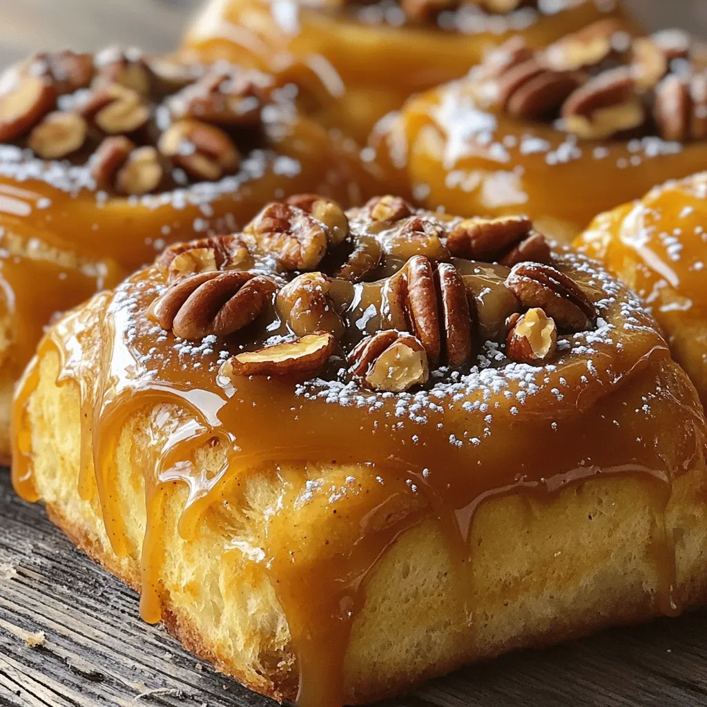 Für diese leckeren Karamell-Pekan-Sticky-Buns benötigst du: - 4 Tassen Allzweckmehl - 1/4 Tasse Kristallzucker - 1 Päckchen (2 1/4 Teelöffel) Trockenhefe - 1 Teelöffel Salz - 1 Tasse ganz Milch, erwärmt - 1/3 Tasse ungesalzene Butter, geschmolzen - 2 große Eier - 1 Teelöffel Vanilleextrakt - 1/2 Teelöffel gemahlener Zimt - 1 Tasse Pekannüsse, grob gehackt - 1 Tasse brauner Zucker - 1/2 Tasse ungesalzene Butter - 1/4 Tasse Maissirup - Eine Prise Salz Diese Zutaten machen die Sticky Buns besonders süß und klebrig. Um das Rezept einfach zu machen, empfehle ich einige nützliche Werkzeuge: - Eine große Rührschüssel - Ein Holzlöffel oder Knethaken - Ein Nudelholz - Eine gefettete Auflaufform - Ein sauberes Geschirrtuch Mit diesem Zubehör bist du bestens vorbereitet. Falls dir einige Zutaten fehlen, gibt es gute Alternativen: - Du kannst Mandelmilch statt ganzem Milch verwenden. - Verwende Erdnüsse oder Walnüsse anstelle von Pekannüssen. - Ersetze den Kristallzucker durch Kokoszucker für eine andere Süße. Diese Alternativen helfen dir, die Sticky Buns nach deinem Geschmack zu gestalten. Wenn du mehr erfahren möchtest, schau dir das Full Recipe an. Um den perfekten Teig zu machen, beginne mit einer großen Schüssel. Vermenge die warme Milch, den Kristallzucker und die Trockenhefe. Lass sie fünf Minuten ruhen, bis sie schaumig ist. Das zeigt, dass die Hefe aktiv ist. Füge dann die geschmolzene Butter, die Eier und den Vanilleextrakt hinzu. Rühre alles gut durch. Jetzt kommt das Mehl ins Spiel. Gib es nach und nach in die Schüssel, gefolgt vom Salz und Zimt. Mische alles mit einem Holzlöffel oder einem Knethaken, bis ein weicher Teig entsteht. Knete den Teig auf einer bemehlten Fläche etwa fünf bis sieben Minuten lang. Er sollte glatt und elastisch sein. Lege ihn dann in eine gefettete Schüssel, decke ihn mit einem Geschirrtuch ab und lass ihn an einem warmen Ort etwa eine Stunde gehen. Der Teig sollte sich verdoppeln. Während der Teig aufgeht, bereite die Karamell-Pekan-Bedeckung vor. Nimm einen Topf und schmelze die Butter, den braunen Zucker und den Maissirup bei mittlerer Hitze. Rühre, bis die Mischung glatt und blubbernd ist. Diese Mischung ist der Schlüssel zu den klebrigen Buns. Verteile die heiße Karamellmischung gleichmäßig in einer gefetteten Auflaufform. Streue die grob gehackten Pekannüsse gleichmäßig darüber. Diese Nüsse geben den Sticky Buns einen tollen Crunch und einen nussigen Geschmack. Wenn der Teig aufgegangen ist, drücke ihn mit der Faust herunter. Rolle ihn auf einer bemehlten Fläche zu einem Rechteck von etwa 0,5 cm Dicke aus. Verteile die Karamellmischung gleichmäßig auf dem Teig. Rolle den Teig von der langen Seite her eng auf. Schneide die Rolle in zwölf gleich große Stücke. Lege jedes Stück mit der Schnittseite nach unten in die vorbereitete Form. Decke die Form mit Frischhaltefolie ab und lass die Brötchen weitere 30 Minuten gehen. Heize den Ofen auf 175 °C vor. Backe die Sticky Buns 25 bis 30 Minuten lang, bis sie goldbraun sind. Lass sie fünf Minuten abkühlen, bevor du die Form auf eine große Servierplatte stürzt. Jetzt sind deine Karamell-Pekan-Sticky-Buns bereit zum Genießen! Um perfekte Karamell-Pekan-Sticky-Buns zu backen, achte auf die Hefe. Sie sollte frisch und aktiv sein. Wenn du die Hefe mit warmem Wasser und Zucker kombinierst, warte, bis sie schäumt. Das zeigt, dass sie bereit ist. Der Teig muss gut geknetet werden. Knete ihn etwa 5-7 Minuten, bis er glatt ist. Lasse den Teig an einem warmen Ort aufgehen. Er sollte sich in der Größe verdoppeln. Verteile die Karamellmischung gleichmäßig in der Auflaufform. So hast du überall den süßen Geschmack. Wenn du die Brötchen schneidest, benutze ein scharfes Messer. Das macht die Arbeit einfacher und der Teig bleibt intakt. Ein häufiger Fehler ist, die Karamellmischung zu lange zu kochen. Sie sollte blubbern, aber nicht verbrennen. Achte auch darauf, die Pekannüsse gleichmäßig zu verteilen. So bekommst du den besten Geschmack in jedem Bissen. Ein weiterer Fehler ist, den Teig nicht lange genug aufgehen zu lassen. Wenn du zu ungeduldig bist, werden die Sticky Buns nicht fluffig. Wenn die Sticky Buns nach dem Backen nicht goldbraun sind, lasse sie länger im Ofen. Prüfe sie regelmäßig, um ein Verbrennen zu vermeiden. Wenn du Teig aufbewahren musst, lege ihn in eine Schüssel mit Deckel. Bedecke die Schüssel mit einem Tuch. So bleibt der Teig frisch und geht nicht trocken. Du kannst den Teig auch im Kühlschrank lagern. Das hält ihn länger frisch. Lasse ihn vor der Verwendung auf Raumtemperatur kommen. Für eine längere Lagerung kannst du den Teig einfrieren. Wickele ihn gut in Frischhaltefolie ein. So bleibt er bis zu drei Monate haltbar. Wenn du bereit bist, ihn zu benutzen, lasse ihn über Nacht im Kühlschrank auftauen. Für das komplette Rezept kannst du auf [Full Recipe] klicken. {{image_4}} Wenn du Nüsse nicht magst oder allergisch bist, gibt es tolle Alternativen. Statt Pekannüsse kannst du getrocknete Früchte verwenden. Rosinen oder Cranberries passen gut. Sie bringen eine süße Note. Auch Sonnenblumenkerne sind eine gute Wahl. Sie geben einen leckeren Crunch. Die Sticky Buns sind sehr anpassbar. Du kannst verschiedene Gewürze hinzufügen. Probiere Muskatnuss oder Ingwer für zusätzlichen Geschmack. Auch Schokoladenstückchen sind eine tolle Idee. Sie machen die Buns besonders schokoladig. Frische Früchte wie Äpfel oder Birnen passen auch gut. Sie geben Frische und Saftigkeit. Für eine vegane Version ersetzt du die Eier und Milch. Pflanzliche Milch wie Mandel- oder Hafermilch funktioniert gut. Statt Eier kannst du Apfelmus verwenden. Ein Viertel Tasse reicht oft aus. Ersetze die Butter durch vegane Margarine. So bleibt der Geschmack toll und jeder kann genießen. Du findest das vollständige Rezept und mehr Tipps in der [Full Recipe]. Um übrig gebliebene Karamell-Pekan-Sticky-Buns gut zu lagern, lege sie in einen luftdichten Behälter. Du kannst sie bei Raumtemperatur aufbewahren, aber sie halten sich auch im Kühlschrank. Achte darauf, dass die Buns nicht austrocknen. Ein leicht feuchtes Tuch kann helfen, die Frische zu bewahren. Wenn du deine Sticky Buns aufwärmen möchtest, mache dies am besten im Ofen. Heize den Ofen auf 150 °C vor. Lege die Buns auf ein Backblech und decke sie mit Aluminiumfolie ab. So bleiben sie weich. Erwärme sie etwa 10-15 Minuten, bis sie warm sind. Du kannst auch die Mikrowelle verwenden. Stelle die Buns für 20-30 Sekunden auf hohe Stufe in die Mikrowelle. Achte darauf, sie nicht zu lange zu erhitzen, damit sie nicht gummiartig werden. Karamell-Pekan-Sticky-Buns halten sich bei Raumtemperatur etwa 2-3 Tage. Im Kühlschrank bleiben sie bis zu einer Woche frisch. Wenn du sie länger aufbewahren möchtest, friere sie ein. Wickel die Buns gut in Frischhaltefolie und lege sie in einen Gefrierbeutel. So bleiben sie bis zu drei Monate lecker. Zum Auftauen lasse sie einfach über Nacht im Kühlschrank. Karamell-Pekan-Sticky-Buns bleiben frisch für etwa 2 bis 3 Tage. Bewahre sie in einem luftdichten Behälter auf. Wenn du sie länger aufbewahren möchtest, friere sie ein. So bleiben sie bis zu einem Monat lecker. Du kannst sie einfach im Kühlschrank lagern, aber sie werden schnell trocken. Ja, du kannst den Teig im Voraus machen. Bereite ihn bis zur ersten Gehzeit vor. Danach forme den Teig und rolle ihn auf. Wickele ihn dann in Frischhaltefolie und lege ihn in den Kühlschrank. Du kannst ihn am nächsten Tag ausrollen und backen. Dies spart Zeit und macht das Backen einfacher. Fertige Karamell-Pekan-Sticky-Buns findest du in vielen Bäckereien. Einige Supermärkte bieten sie auch in der Kühlabteilung an. Wenn du gerne selbst backst, findest du das Rezept im Abschnitt "Full Recipe". So kannst du frisch gebackene Sticky Buns genießen, wann immer du willst. Diese Anleitung zeigt Ihnen, wie Sie leckere Karamell-Pekan-Sticky-Buns zubereiten. Wir haben die wichtigen Zutaten, eine Schritt-für-Schritt-Anleitung und nützliche Tipps behandelt. Denken Sie an Alternativen für Allergien oder spezielle Diäten. Lagern Sie die Buns richtig, um ihre Frische zu bewahren. Jetzt haben Sie alles, um perfekte Sticky Buns zu backen. Viel Spaß beim Ausprobieren und Genießen!