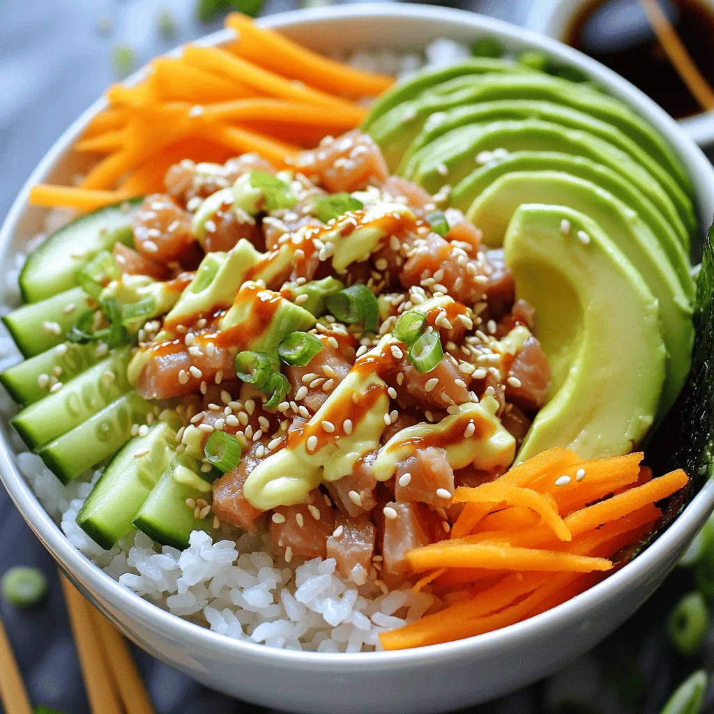 - Sushi-Reis - Sushi-Qualitäts-Thunfisch - Avocado Um die besten Spicy Tuna Sushi Bowls zu machen, brauchen wir einige Hauptzutaten. Sushi-Reis ist wichtig, da er klebrig wird, wenn er gekocht wird. Sushi-Qualitäts-Thunfisch sorgt für den besten Geschmack. Achten Sie darauf, frischen Thunfisch zu wählen. Avocado bringt eine cremige Textur, die perfekt zu den anderen Zutaten passt. - Reisessig - Sriracha - Sojasauce Die Gewürze sind auch sehr wichtig. Reisessig verleiht dem Reis den richtigen Geschmack. Sriracha gibt der Thunfisch-Mischung die Schärfe, die wir wollen. Sie können die Menge an Sriracha anpassen, um es milder oder schärfer zu machen. Sojasauce ist ein tolles Topping, das den Geschmack abrundet. - Karotte - Gurke - Frühlingszwiebeln Gemüse macht das Gericht frisch und bunt. Karotten bringen einen süßen Crunch. Gurken sind knackig und kühl. Frühlingszwiebeln fügen einen tollen Geschmack hinzu. Zusammen machen diese Zutaten die Bowls appetitlich und gesund. Für das vollständige Rezept schauen Sie sich die [Full Recipe] an. Zuerst spülen Sie den Sushi-Reis unter kaltem Wasser ab. Machen Sie das, bis das Wasser klar bleibt. Das entfernt die überschüssige Stärke. Geben Sie den gewaschenen Reis und das Wasser in einen mittelgroßen Topf. Stellen Sie den Herd auf hohe Hitze und bringen Sie das Wasser zum Kochen. Wenn das Wasser kocht, reduzieren Sie die Hitze auf niedrig. Decken Sie den Topf ab und lassen Sie den Reis 15-20 Minuten köcheln. Der Reis sollte dann das Wasser vollständig aufgesogen haben und weich sein. Während der Reis kocht, bereiten Sie die Essigmischung vor. Mischen Sie in einer kleinen Schüssel den Reisessig, Zucker und Salz. Rühren Sie, bis sich der Zucker aufgelöst hat. Wenn der Reis fertig ist, geben Sie ihn in eine große Schüssel. Heben Sie dann die Essigmischung vorsichtig unter den Reis. Lassen Sie den Reis ein wenig abkühlen, während Sie die anderen Zutaten vorbereiten. In einer separaten Schüssel kombinieren Sie den gewürfelten Thunfisch, die Mayonnaise und Sriracha. Mischen Sie alles gut, damit der Thunfisch gleichmäßig bedeckt ist. Sie können die Sriracha nach Ihrem persönlichen Geschmack anpassen. Mögen Sie es schärfer? Fügen Sie mehr hinzu. Wenn nicht, lassen Sie die Menge einfach etwas geringer. Nehmen Sie Servierschalen und füllen Sie jede mit einer großzügigen Portion Sushi-Reis. Belegen Sie den Reis dann mit der scharfen Thunfisch-Mischung. Fügen Sie Avocadoscheiben, juliennierte Karotten und Gurkenscheiben hinzu. Achten Sie darauf, die Zutaten schön anzuordnen. Das sieht nicht nur gut aus, sondern macht auch Spaß. Bestreuen Sie die Bowls mit Sesamkörnern und Frühlingszwiebeln. Diese geben einen tollen Crunch. Träufeln Sie nach Belieben etwas Sojasauce darüber. Servieren Sie die Bowls mit Nori-Streifen an der Seite. Diese sind perfekt für zusätzlichen Crunch. Für das komplette Rezept schauen Sie sich die [Full Recipe] an. - Kochzeit und -menge beachten: Verwende immer das richtige Verhältnis von Reis zu Wasser. Für 1 Tasse Reis nimm 1 ¼ Tassen Wasser. Das sorgt für den perfekten Biss. - Reis gut abkühlen lassen: Nach dem Kochen lasse den Reis etwas abkühlen. So wird er nicht matschig. - Frische und Qualität erkennen: Achte auf leuchtend rote Farbe und einen milden Geruch. Frischer Thunfisch sollte fest und glänzend sein. - Alternativen zum Thunfisch: Wenn du keinen Thunfisch findest, probiere Lachs oder Tofu. Diese Optionen sind lecker und gesund. - Sriracha nach Geschmack dosieren: Beginne mit einem Esslöffel Sriracha in der Thunfisch-Mischung. Füge mehr hinzu, wenn du es schärfer magst. - Mildere Alternativen erkunden: Wenn du es nicht scharf magst, verwende einfach etwas Mayo ohne Sriracha. Das ist lecker und cremig. Diese Tipps machen deine Spicy Tuna Sushi Bowls noch besser. Habe Spaß beim Kochen und genieße die Aromen! {{image_4}} Für eine vegane Version dieser Schüssel nutzen Sie eine Fisch-Alternative. Es gibt viele Produkte, die wie Fisch schmecken. Probieren Sie Seitan oder Tofu. Diese Optionen sind nährstoffreich und lecker. Sie können auch verschiedene Gemüsevarianten ausprobieren. Brokkoli, Paprika oder Zucchini passen gut. Schneiden Sie sie klein und fügen Sie sie roh oder leicht gedämpft hinzu. Statt Sushi-Reis können Sie auch braunen Reis oder Quinoa verwenden. Diese Alternativen sind gesünder und füllender. Brauner Reis hat mehr Ballaststoffe. Quinoa bietet zusätzlich Protein und einen nussigen Geschmack. Um Sushi-Reis interessanter zu machen, können Sie ihn mit Gewürzen aufpeppen. Geben Sie etwas Kurkuma oder Wasabi hinzu, um den Geschmack zu verändern. Um mehr Crunch zu erreichen, fügen Sie Mandeln oder Erdnüsse hinzu. Einfach grob hacken und über die Schüssel streuen. Eingelegtes Gemüse bringt auch viel Geschmack. Probieren Sie eingelegte Karotten oder Rettich. Sie fügen eine spritzige Note hinzu, die gut mit dem Thunfisch harmoniert. Lagere deine Reste im Kühlschrank. Stelle sicher, dass sie in einem luftdichten Behälter sind. So bleibt der Geschmack frisch. Die Reste sind bis zu zwei Tage haltbar. Auf keinen Fall solltest du sie länger aufbewahren. Wenn du die Bowls gefroren aufbewahren möchtest, dann ist das auch möglich. Packe die Zutaten in separate Behälter. So bleibt die Textur der Zutaten besser erhalten. Du kannst die gefrorenen Bowls bis zu einem Monat lagern. Wenn du die Bowls wieder aufwärmen möchtest, achte darauf, dass du den Reis sanft erhitzt. Du kannst die Bowls in der Mikrowelle oder in einem Topf leicht erwärmen. Füge etwas Wasser hinzu, um den Reis feucht zu halten. Wenn du einen neuen Geschmack willst, kannst du frisches Gemüse hinzufügen. Das bringt Abwechslung und macht das Gericht aufregender. Um die Zubereitung zu erleichtern, kannst du die Zutaten im Voraus vorbereiten. Koche den Reis und lagere ihn im Kühlschrank. Du kannst auch das Gemüse schneiden und in einem Behälter aufbewahren. So hast du alles bereit für eine schnelle Zubereitung. Wenn du regelmäßig Sushi-Bowls machst, halte immer einige Hauptzutaten bereit. Das spart Zeit und macht das Kochen einfacher. Du findest das komplette Rezept in der [Full Recipe]. Die Haltbarkeit hängt von den Zutaten ab. - Sushi-Reis: Ungeöffnet kann er mehrere Jahre halten. Nach dem Öffnen bleibt er etwa ein Jahr frisch. - Thunfisch: Frischer Thunfisch ist nur ein bis zwei Tage im Kühlschrank haltbar. Tiefgekühlt hält er bis zu sechs Monate. - Avocado: Eine reife Avocado bleibt etwa drei Tage frisch. Ganze, unreife Avocados sind bis zu einer Woche haltbar. - Gemüse: Karotten und Gurken bleiben im Kühlschrank etwa eine Woche frisch. Um die Frische zu überprüfen, riechen Sie an den Zutaten. Frische Lebensmittel duften angenehm. Ja, das Rezept ist sehr anpassbar! - Austausch von Zutaten: Verwenden Sie braunen Reis statt Sushi-Reis. Das gibt einen anderen Geschmack. - Allergien und Unverträglichkeiten: Bei einer Fischallergie können Sie Tofu oder Gemüse verwenden. - Schärfe anpassen: Sriracha ist nach Geschmack. Wenn Sie es milder mögen, nehmen Sie weniger oder verwenden Sie andere Saucen. Sushi-Qualitäts-Thunfisch finden Sie in spezialisierten Geschäften. - Einkaufsquellen: Besuchen Sie Fischmärkte oder asiatische Supermärkte. Fragen Sie nach frischem Sushi-Thunfisch. - Hinweis auf spezielle Geschäfte oder Online-Anbieter: Einige Websites bieten frischen Fisch direkt an. Achten Sie auf Bewertungen, um die Qualität zu sichern. Für das beste Ergebnis empfehle ich, den Thunfisch frisch zu kaufen. Sushi zu Hause selbst zu machen, ist einfach und macht Spaß. Wir haben die Hauptzutaten wie Sushi-Reis, Thunfisch und Avocado behandelt. Ich habe Ihnen die Schritte zur Zubereitung und Anrichtung erklärt. Außerdem gibt es Tipps für den perfekten Sushi-Reis und Anpassungen für Ihre Schärfe. Denken Sie daran, dass Sie auch Variationen und einfache Lagerungsmöglichkeiten nutzen können. Experimentieren Sie mit neuen Zutaten und genießen Sie Ihr selbstgemachtes Sushi!