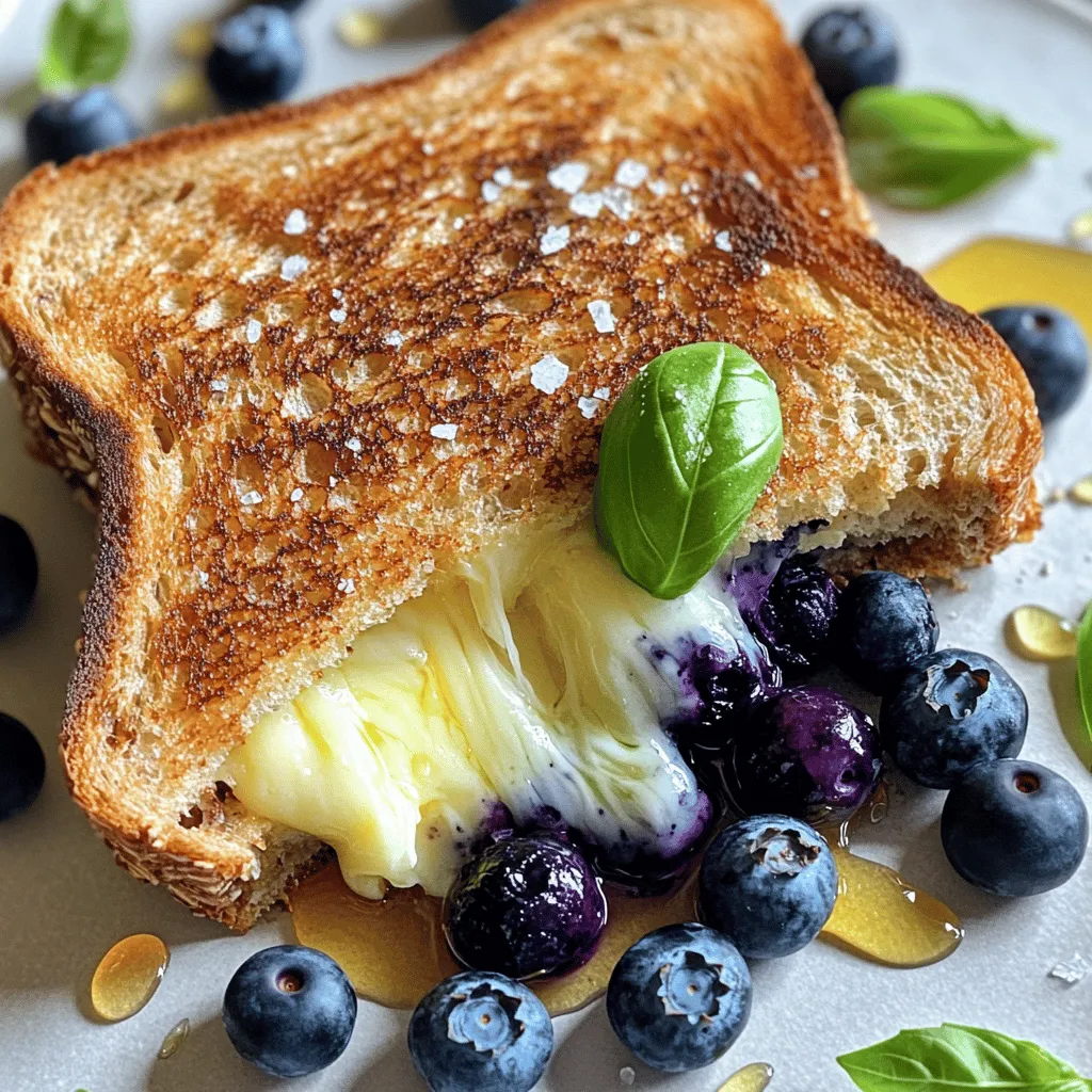 - 2 Scheiben Vollkorn- oder Sauerteigbrot - 60 g Brie-Käse, in Scheiben geschnitten - 60 g frische Blaubeeren (plus extra zur Garnitur) - 1 Esslöffel Butter - 1 Esslöffel Honig - Eine Prise Salz - Frische Basilikumblätter zur Garnitur (optional) Die Hauptzutaten bilden die Basis für dein Blaubeer Brie gegrilltes Käsebrot. Das Vollkorn- oder Sauerteigbrot gibt dem Sandwich eine tolle Textur. Der Brie-Käse schmilzt schön und wird cremig. Die frischen Blaubeeren bringen einen süßen, fruchtigen Geschmack. Für die weiteren Zutaten brauchst du Butter, um das Brot zu bräunen. Honig fügt eine süße Note hinzu. Eine Prise Salz hebt die Aromen hervor. Wenn du magst, kannst du frische Basilikumblätter als Garnitur verwenden. Diese Mischung macht dein Sandwich besonders und lecker. Für das vollständige Rezept schau dir [Full Recipe] an. Zuerst nehmen Sie zwei Scheiben Brot. Ich empfehle Vollkorn- oder Sauerteigbrot. Bestreichen Sie eine Seite jeder Scheibe gleichmäßig mit Butter. Stellen Sie dann alle Zutaten bereit. Sie brauchen Brie, frische Blaubeeren, Honig und eine Prise Salz. So haben Sie alles, wenn Sie mit dem Kochen beginnen. Legen Sie eine Scheibe Brot in die Pfanne, mit der gebutterten Seite nach unten. Jetzt kommt der Brie-Käse. Schneiden Sie ihn in Scheiben und legen Sie ihn gleichmäßig auf das Brot. Danach streuen Sie die frischen Blaubeeren darauf. Träufeln Sie den Honig über die Blaubeeren, um eine süße Note hinzuzufügen. Eine kleine Prise Salz verstärkt den Geschmack der Blaubeeren. Decken Sie das Sandwich mit der zweiten Brotscheibe ab, wobei die gebutterte Seite nach oben zeigt. Erhitzen Sie eine beschichtete Pfanne auf mittlerer Hitze. Legen Sie das Sandwich hinein und braten Sie es etwa 3-4 Minuten lang. Es sollte goldbraun werden und der Käse beginnt zu schmelzen. Wenden Sie das Sandwich vorsichtig mit einem Spatel und braten Sie die andere Seite für weitere 3-4 Minuten. Wenn es fertig ist, nehmen Sie es aus der Pfanne und lassen Sie es eine Minute abkühlen. Schneiden Sie es dann in der Mitte auf. Garnieren Sie nach Belieben mit zusätzlichen Blaubeeren. Für einen frischen Geschmack können Sie auch Basilikumblätter hinzufügen. Für die vollständigen Schritte und Mengenangaben schauen Sie sich das [Full Recipe] an. - Die richtige Hitze einstellen: Beginnen Sie mit mittlerer Hitze. Zu hohe Hitze kann das Brot verbrennen, bevor der Käse schmilzt. - Gleichmäßiges Braten sicherstellen: Drehen Sie das Sandwich regelmäßig. So bräunt es gleichmäßig und wird schön knusprig. - Mit frischen Kräutern experimentieren: Fügen Sie frische Basilikumblätter oder Thymian hinzu. Diese Kräuter passen gut zu Blaubeeren und Brie. - Varianten von Honig verwenden: Probieren Sie verschiedene Honigsorten. Lavendelhonig oder Orangenblütenhonig bringen neue Aromen in Ihr Sandwich. - Anrichten mit zusätzlichem Obst: Servieren Sie das Sandwich mit frischen Blaubeeren. Dies sieht hübsch aus und gibt einen zusätzlichen Frischekick. - Optische Garnierungen hinzufügen: Verwenden Sie einige Basilikumblätter zur Dekoration. Das macht das Gericht ansprechender und einladender. {{image_4}} Wenn Sie ein Fan von Käse sind, probieren Sie andere Käsesorten. Gouda oder Ziegenkäse sind tolle Alternativen. Diese Käsesorten bringen neue Aromen. Kombinieren Sie den Käse mit süßen Zutaten wie Feigen oder Kirschen. Diese Kombination macht das Sandwich noch interessanter. Für eine pflanzliche Variante verwenden Sie pflanzliche Käsealternativen. Es gibt viele leckere Optionen aus Nüssen oder Soja. Wählen Sie veganes Brot, um das Sandwich komplett vegan zu machen. So können alle genießen, ohne tierische Produkte zu verwenden. Die Früchte können je nach Saison wechseln. Im Frühling sind Erdbeeren frisch und süß. Im Herbst können Sie Äpfel oder Birnen verwenden. Gegrilltes Gemüse wie Zucchini oder Paprika passt gut dazu. Diese Anpassungen geben dem klassischen Rezept einen neuen Twist. Für mehr Details und die vollständige Zubereitung, schauen Sie sich das [Full Recipe] an. Um dein Blaubeer Brie gegrilltes Käsebrot frisch zu halten, lagere es im Kühlschrank. Wickel es in Frischhaltefolie oder lege es in einen luftdichten Behälter. So bleibt es für ein bis zwei Tage genießbar. Um Sumpfigkeit zu vermeiden, lasse das Sandwich vor dem Einpacken leicht abkühlen. Vermeide es, es warm in den Behälter zu legen, da dies Feuchtigkeit erzeugt. Bevor du das Sandwich einfrierst, bereite es vor. Lasse es vollständig abkühlen. Wickel es dann fest in Frischhaltefolie und lege es in einen Gefrierbeutel. So bleibt der Geschmack erhalten. Um das Sandwich wieder aufzuwärmen, lasse es zuerst im Kühlschrank auftauen. Erhitze es dann vorsichtig in einer Pfanne. So bleibt das Brot knusprig und der Käse schmilzt gleichmäßig. Die Zubereitung eines Blaubeer-Brie-gegrillten Käsebrot dauert nur 10 Minuten. Die Kochzeit beträgt etwa 5 bis 8 Minuten. Damit sind Sie schnell fertig. Ja, gefrorene Blaubeeren sind eine tolle Option. Sie bringen eine süße Note. Lassen Sie die Blaubeeren vor der Verwendung auftauen. Dies hilft, die Feuchtigkeit zu reduzieren. Wenn sie gefroren sind, können sie das Brot matschig machen. Ja, das Rezept ist sehr anpassbar. Sie können verschiedene Brotsorten verwenden. Probieren Sie Roggen- oder Ciabatta-Brot. Auch die Käsesorten sind variabel. Brie lässt sich gut mit Ziegenkäse oder Gouda ersetzen. Fügen Sie zusätzlich Nüsse oder andere Früchte hinzu, um den Geschmack zu ändern. Weitere Ideen finden Sie in der Full Recipe. Zusammengefasst, haben wir ein köstliches Blaubeer-Brie-Sandwich zubereitet. Wir haben die Hauptzutaten betrachtet und die Schritte zur Zubereitung erklärt. Tipps zur perfekten Bräunung und Präsentation machen das Gericht noch besser. Es gibt viele Variationen für jeden Geschmack, ob vegetarisch oder saisonal. Experimentiere mit den Zutaten und genieße das Ergebnis. Du kannst sicher sein, dass dieses Rezept einfach und lecker ist!