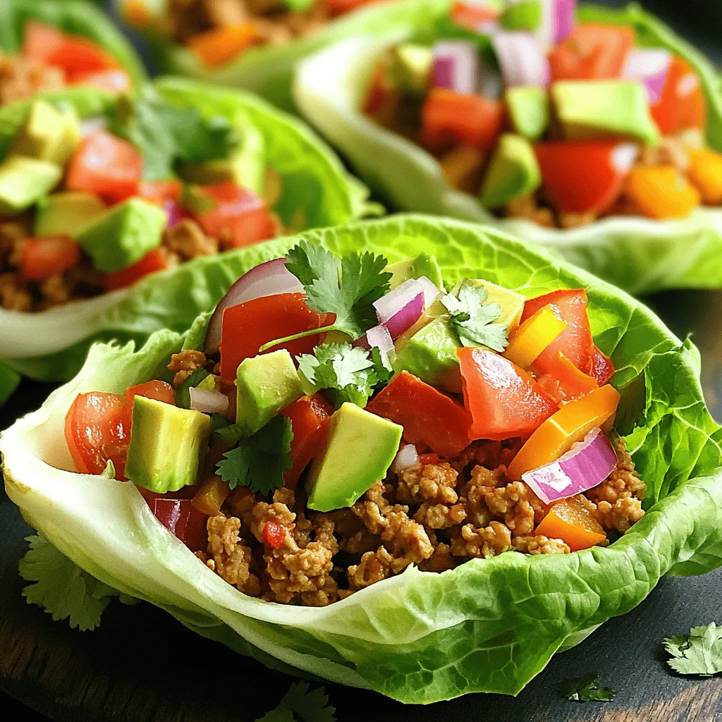 Für diese leckeren Wraps brauchst du folgende Hauptzutaten: - 450 g gemahlenes Hähnchen - 1 Esslöffel Olivenöl - 1 Tasse gewürfelte Tomaten - 1 kleine rote Zwiebel, fein gehackt - 1 Paprika (jede Farbe), gewürfelt - 1 Kopf Eisbergsalat, Blätter getrennt - 1 Avocado, in Scheiben geschnitten Diese Zutaten bilden die Basis für die Wraps. Das gemahlene Hähnchen gibt den Wraps eine saftige Textur. Frisches Gemüse sorgt für mehr Geschmack und Knusprigkeit. Die Gewürze sind wichtig, um den Wraps Geschmack zu verleihen. Du benötigst: - 1 Teelöffel Chilipulver - 1 Teelöffel Kreuzkümmel - 1/2 Teelöffel Knoblauchpulver - 1/2 Teelöffel Zwiebelpulver - 1/4 Teelöffel Paprika - Salz und Pfeffer nach Geschmack Diese Gewürze sorgen für ein würziges Aroma. Chilipulver und Kreuzkümmel bringen Wärme und Tiefe. Knoblauch und Zwiebelpulver fügen einen herzhaften Geschmack hinzu. Es gibt viele Möglichkeiten, deine Wraps zu verfeinern. Hier sind einige Ideen: - Geriebener Käse - Salsa - Saure Sahne Diese Garnituren machen die Wraps noch köstlicher. Du kannst die Wraps nach deinem Geschmack anpassen. Probiere verschiedene Kombinationen aus, um dein perfektes Gericht zu finden. Wenn du mehr erfahren möchtest, schau dir das Rezept [Full Recipe] an. Zuerst erhitze ich das Olivenöl in einer großen Pfanne bei mittlerer Hitze. Dann füge ich das gemahlene Hähnchen hinzu. Ich brate es etwa 5 bis 7 Minuten lang, bis es schön gebräunt ist. Danach mische ich die Gewürze dazu. Chilipulver, Kreuzkümmel, Knoblauchpulver, Zwiebelpulver, Paprika, Salz und Pfeffer kommen jetzt ins Spiel. Ich rühre alles gut um und lasse es weitere 2 bis 3 Minuten kochen. So entfalten die Gewürze ihren tollen Duft und das Hähnchen wird voll aromatisch. Während das Hähnchen brät, bereite ich die frische Salsa vor. Ich nehme eine Schüssel und gebe die gewürfelten Tomaten, die fein gehackte rote Zwiebel und die gewürfelte Paprika hinein. Frischer Koriander und Limettensaft kommen ebenfalls dazu. Ich rühre alles gut um, damit sich die Aromen verbinden. Die Salsa ist frisch, bunt und passt perfekt zu unseren Wraps. Jetzt wird es spannend! Ich nehme ein großes Blatt Eisbergsalat und lege es flach auf einen Teller. Eine Portion der Hähnchenmischung kommt in die Mitte. Dann toppe ich das Ganze mit der frischen Salsa und ein paar Scheiben Avocado. Wenn ich möchte, kann ich noch geriebenen Käse, Salsa oder saure Sahne hinzufügen. Jetzt wickele ich das Salatblatt um die Füllung und serviere es sofort. So einfach ist es! Für das vollständige Rezept schaue dir die Details in der [Full Recipe] an. Um die besten Aromen zu erzielen, achte auf die richtige Menge an Gewürzen. Beginne mit Chilipulver und Kreuzkümmel. Diese zwei Gewürze geben deinem Hähnchen einen tollen Kick. Füge Knoblauch- und Zwiebelpulver hinzu, um mehr Tiefe zu schaffen. Probiere die Mischung während des Kochens, um den Geschmack anzupassen. Du kannst mehr Salz oder Pfeffer hinzufügen, falls nötig. Die Präsentation macht das Essen noch schöner. Serviere die Wraps auf einem großen Teller. Lege frische Limettenscheiben darum. Das sieht nicht nur gut aus, sondern bringt auch frische Aromen. Du kannst auch frischen Koriander darüber streuen. Das gibt Farbe und macht die Wraps einladend. Achte darauf, die Wraps nicht zu überladen, damit sie einfach zu essen sind. Um Zeit zu sparen, bereite die Salsa während das Hähnchen kocht vor. Du kannst auch die Gemüsewürfel im Voraus schneiden. Bewahre sie in einem Behälter im Kühlschrank auf. Wenn du die Wraps machst, sind sie bereit zum Verwenden. Wenn du wenig Zeit hast, verwende vorgegartes Hähnchen. Das verkürzt die Kochzeit erheblich. Für den vollen Geschmack, halte dich an das Rezept. Du wirst die frischen Aromen lieben! Für das vollständige Rezept, schau dir die [Full Recipe] an. {{image_4}} Wenn Sie eine vegetarische Option möchten, nutzen Sie gewürfelte Tofu oder schwarze Bohnen. Diese Zutaten bieten viel Geschmack und eine gute Textur. Sie können auch Quinoa oder Linsen verwenden, um eine proteinreiche Füllung zu machen. Verfeinern Sie die Mischung mit den gleichen Gewürzen für einen herzhaften Geschmack. Für eine glutenfreie Variante sind die Salatblätter perfekt. Sie ersetzen Tortillas ganz einfach. Achten Sie darauf, dass alle Gewürze und Saucen, die Sie verwenden, glutenfrei sind. Salsa und andere Beilagen können sicher aus frischen Zutaten hergestellt werden. Sie können Ihre Füllung kreativ gestalten. Fügen Sie zusätzliches Gemüse wie Zucchini oder Spinat hinzu. Für einen mexikanischen Twist probieren Sie gegrillte Ananas oder Mango. Diese Früchte bringen eine süße Note, die gut zu Hähnchen passt. Experimentieren Sie mit verschiedenen Käsesorten oder Salsas für noch mehr Vielfalt. Um die Reste der Hähnchen-Taco-Lettuce-Wraps frisch zu halten, lege sie in einen luftdichten Behälter. Verwende eine separate Schüssel für die Salsa und die Avocado, um sie frisch zu halten. So bleiben die Wraps knackig und die Aromen bleiben erhalten. Du kannst die Reste auch in Folie einwickeln, aber das ist weniger ideal. Wenn du die Reste aufwärmen möchtest, mache das vorsichtig. Erwärme das Hähnchen in einer Pfanne bei schwacher Hitze. Rühre es gut um, bis es warm ist. Vermeide die Mikrowelle, da sie die Textur verändern kann. Die frischen Zutaten, wie Avocado und Salsa, sollten nicht erhitzt werden. Füge sie erst nach dem Erwärmen hinzu. Die frisch zubereiteten Hähnchen-Taco-Lettuce-Wraps halten sich im Kühlschrank etwa 3 Tage. Das Hähnchen kann bis zu 4 Tage frisch bleiben, wenn es gut gelagert ist. Die Salsa sollte innerhalb von 2 Tagen verbraucht werden, da sie schnell verdirbt. Avocado bleibt nur 1-2 Tage frisch, also füge sie besser frisch hinzu. Um die Wraps gesünder zu machen, können Sie mageres Hähnchen verwenden. Sie können auch mehr Gemüse hinzufügen. Versuchen Sie, die Avocado mit Guacamole zu ersetzen. Zudem können Sie fettreduzierten Käse wählen. Verwenden Sie auch frischen Limettensaft statt Salsa mit Zucker. Diese kleinen Änderungen machen einen großen Unterschied. Ja, gefrorenes Hähnchen kann verwendet werden. Achten Sie darauf, es vor dem Kochen gut aufzutauen. Kochen Sie es dann länger, bis es vollständig durch ist. Dies sorgt dafür, dass es sicher und lecker bleibt. Gefrorenes Hähnchen spart Zeit und ist oft günstiger. Dieses Rezept ergibt etwa vier Portionen. Es ist perfekt für ein schnelles Mittagessen oder ein leichtes Abendessen. Wenn Sie mehr Gäste haben, können Sie die Menge einfach verdoppeln. So bleibt jeder satt und glücklich. Die Hähnchen-Taco-Lettuce-Wraps sind einfach und lecker. Wir haben die besten Zutaten, Gewürze und Tipps besprochen. Die Schritt-für-Schritt-Anleitung macht die Zubereitung leicht. Variationen wie vegetarische Optionen geben dir mehr Spielraum. Außerdem sind die Aufbewahrungshinweise wichtig, um Reste frisch zu halten. Denk daran, dass diese Wraps gesund und schnell sind. Mit diesen einfachen Ideen wirst du großartige Wraps zaubern. Viel Spaß beim Kochen!