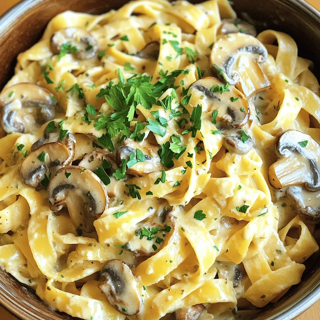 - 340 g Pasta (Fettuccine oder Penne) - 225 g frische Champignons - 240 ml Sahne oder Kokosnusscreme Für das Gericht brauchen wir einige einfache Hauptzutaten. Die Pasta ist der Star. Ich empfehle Fettuccine oder Penne. Diese Formen nehmen die Sauce gut auf. Frische Champignons geben dem Gericht einen tollen Geschmack. Sie sind zart und lecker. Die Sahne oder die Kokosnusscreme macht alles cremig. Wenn du eine milchfreie Option suchst, ist Kokosnusscreme perfekt. - 2 Esslöffel Olivenöl - 1 Teelöffel getrockneter Thymian - 1 Teelöffel italienische Gewürzmischung Die Gewürze und Öle bringen das Gericht zum Leben. Olivenöl ist wichtig für die Basis. Es gibt einen reichen Geschmack. Thymian bringt eine schöne, erdige Note. Die italienische Gewürzmischung gibt uns die klassischen Aromen, die wir lieben. Diese Gewürze sind einfach zu finden und machen einen großen Unterschied. - 50 g geriebener Parmesan oder Nährhefe - Gemüsebrühe - Salz und Pfeffer Wir brauchen auch einige andere Zutaten. Der geriebene Parmesan gibt eine salzige Tiefe. Wenn du vegan bist, nimm Nährhefe. Gemüsebrühe ist die Flüssigkeit, die alles zusammenbringt. Sie gibt dem Gericht viel Geschmack. Salz und Pfeffer sind wichtig, um alles richtig abzuschmecken. Achte darauf, dass du sie nach deinem Geschmack hinzufügst. Mit diesen Zutaten kannst du die One-Pot Cremige Pilz-Pasta ganz einfach zubereiten. Du wirst nicht enttäuscht sein! Für das gesamte Rezept schau dir die [Full Recipe] an. Zuerst hacke die Zwiebel und den Knoblauch. Du brauchst eine mittlere Zwiebel und drei Knoblauchzehen. Achte darauf, dass die Stücke klein sind. Das hilft, den Geschmack zu verstärken. Jetzt schneide die frischen Champignons in dünne Scheiben. Du kannst Cremini oder weiße Champignons verwenden. Diese Pilze geben der Pasta einen tollen Geschmack. Erhitze zwei Esslöffel Olivenöl in einem großen Topf. Stelle die Hitze auf mittlere Stufe. Füge die gehackte Zwiebel hinzu und brate sie an. Nach etwa drei bis vier Minuten sollte sie weich sein. Nun kommt der gehackte Knoblauch und die geschnittenen Champignons dazu. Rühre gut um und koche alles für fünf bis sechs Minuten. Die Pilze sollten goldbraun und weich sein. Jetzt ist es Zeit für die Pasta! Gib 340 g deiner gewählten Pasta in den Topf. Füge 750 ml Gemüsebrühe und 240 ml Sahne hinzu. Es ist auch gut, getrockneten Thymian und italienische Gewürze hinzuzufügen. Vergiss nicht, mit Salz und Pfeffer zu würzen. Rühre alles gut um. Erhöhe die Hitze, bis es kocht. Decke den Topf ab und reduziere die Hitze. Lasse die Pasta 12 bis 15 Minuten köcheln. Rühre zwischendurch um. Wenn die Pasta gar ist, nimm den Topf vom Herd. Füge 50 g geriebenen Parmesan hinzu und rühre gut um. Die Sauce wird jetzt schön cremig. Lass die Pasta ein paar Minuten stehen. Das macht sie noch besser! Für dieses Gericht wähle ich am liebsten Fettuccine oder Penne. Diese Formen halten die Sauce gut fest. Du kannst auch glutenfreie Alternativen verwenden. Reisnudeln oder glutenfreie Penne sind großartige Optionen. Sie schmecken gut und haben eine tolle Textur. Um die perfekte Cremigkeit zu erzielen, experimentiere mit Sahne oder Kokosnusscreme. Sahne gibt einen reichen Geschmack, während Kokosnusscreme milchfrei ist. Achte darauf, die Temperatur und Kochzeit anzupassen. Zu hohe Hitze kann die Sauce trennen. Koche bei mittlerer Hitze und rühre regelmäßig. Die Präsentation macht viel aus. Richte die Pasta in schönen Schüsseln an. Streue frisch geriebenen Parmesan und gehackte Petersilie oben drauf. Das gibt nicht nur Farbe, sondern auch einen frischen Geschmack. Ein Spritzer Olivenöl vor dem Servieren macht das Gericht noch besser. Es fügt eine schöne Tiefe hinzu. Für die vollständige Zubereitung, sieh dir das Full Recipe an. {{image_4}} Für eine vegane Version der One-Pot Cremigen Pilz-Pasta kann man Nährhefe verwenden. Die Nährhefe gibt einen käsigen Geschmack. Das macht das Gericht sehr lecker. Statt Sahne kann man Kokosnusscreme nehmen. Diese sorgt für einen cremigen, milchfreien Genuss. So bleibt der Geschmack voll und frisch. Um die Pasta noch nahrhafter zu machen, füge mehr Gemüse hinzu. Spinat oder Erbsen sind tolle Optionen. Sie bringen zusätzliche Nährstoffe und Farbe in das Gericht. Man kann auch Paprika oder Zucchini verwenden. Diese Gemüse machen die Pasta bunter und knackiger. Das Auge isst mit! Die Pilze sind das Herzstück dieses Gerichts. Du kannst verschiedene Pilze mischen, um den Geschmack zu variieren. Champignons, Shiitake oder Austernpilze sind großartige Optionen. Auch getrocknete Pilze sind eine gute Wahl. Sie geben einen intensiven, erdigen Geschmack. So wird deine Pasta noch spannender. Diese Variationen machen das Rezept vielseitig und lecker. Probiere die verschiedenen Optionen aus! Bewahre die One-Pot Cremige Pilz-Pasta in einem luftdichten Behälter auf. So bleibt sie frisch und lecker. Im Kühlschrank hält sich die Pasta etwa drei bis vier Tage. Achte darauf, dass die Pasta vollständig abgekühlt ist, bevor du sie verpackst. So verhinderst du, dass sich Kondenswasser bildet. Wenn du die Pasta länger aufbewahren möchtest, kannst du sie einfrieren. Teile die Pasta in Portionen auf, um sie später leichter aufzutauen. Verwende gefriergeeignete Behälter oder Beutel. Achte darauf, so viel Luft wie möglich zu entfernen. Zum Wiederaufwärmen kannst du die Pasta in der Mikrowelle oder auf dem Herd erhitzen. Gib etwas Gemüsebrühe oder Sahne hinzu, um die cremige Konsistenz zu erhalten. Hast du Reste von der Pasta? Nutze sie kreativ! Du kannst die Pasta in eine Lasagne einarbeiten oder sie mit frischen Zutaten aufpeppen. Füge etwas frisches Gemüse hinzu, um neue Aromen zu entdecken. Auch ein schneller Pasta-Salat ist möglich. Mische die Reste mit etwas Dressing und frischen Kräutern. So wird das Gericht zum neuen Genuss! Die Zubereitung der One-Pot Cremige Pilz-Pasta dauert insgesamt 30 Minuten. Davon sind 10 Minuten für die Vorbereitung und 20 Minuten für das Kochen nötig. So hast du schnell ein tolles Gericht auf dem Tisch. Ja, du kannst die Pasta vegan machen. Nutze einfach Kokosnusscreme anstelle von Sahne. Auch Nährhefe statt Parmesan ist eine gute Wahl. So bleibt der Geschmack lecker und die Pasta passt zu einer pflanzlichen Ernährung. Zu deiner One-Pot Cremigen Pilz-Pasta passen frischer grüner Salat oder knuspriges Brot. Diese Beilagen ergänzen das Gericht gut. Ein Glas Weißwein rundet das Essen perfekt ab. Du kannst auch einen spritzigen Apfelmost probieren. Die One-Pot Cremige Pilz-Pasta ist einfach zuzubereiten und lecker. Wir haben die Hauptzutaten wie Pasta, Champignons und Sahne besprochen. Ich erklärte, wie man die Zutaten vorbereitet und das Gericht kocht. Tipps für die ideale Pasta und kreative Variationen runden das Rezept ab. Denke daran, dass du es im Kühlschrank aufbewahren kannst und Reste nutzen solltest. Probier neue Kombinationen aus! Eine leckere Mahlzeit ist schnell zubereitet und macht satt. Lass deiner Kreativität freien Lauf und genieße dein Gericht!