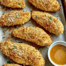 Für perfekte Crispy Baked Chicken Tenders brauchen Sie: - 450 g Hähnchenbrust, in Streifen geschnitten - 240 ml Paniermehl (idealerweise Panko für zusätzlichen Crunch) - 50 g geriebener Parmesan - 1 Teelöffel Knoblauchpulver - 1 Teelöffel Paprika - ½ Teelöffel Salz - ½ Teelöffel schwarzer Pfeffer - 1 großes Ei - 2 Esslöffel Dijon-Senf - 1 Esslöffel Honig - Kochspray Diese Zutaten sorgen für einen tollen Geschmack und eine knusprige Textur. Panko ist eine Art Brotkrumen, die für extra Knusprigkeit sorgen. Die Gewürze sind der Schlüssel zu einem leckeren Gericht. Knoblauchpulver bringt einen herzhaften Geschmack. Paprika fügt eine süße Note hinzu. Salz und Pfeffer heben die Aromen hervor. Diese Gewürze sind einfach zu bekommen und machen einen großen Unterschied. Sie können einige Zutaten ersetzen, um das Rezept gesünder zu machen. Verwenden Sie Vollkorn-Paniermehl für mehr Ballaststoffe. Statt Dijon-Senf können Sie auch griechischen Joghurt verwenden. Er ist fettärmer und gibt eine cremige Textur. Wenn Sie weniger Käse möchten, reduzieren Sie die Menge an Parmesan. So bleibt das Gericht lecker und gesünder. Für mehr Details, schauen Sie sich das Full Recipe an. Heize deinen Ofen auf 200°C vor. Nimm ein Backblech und lege es mit Backpapier aus. Sprühe das Papier leicht mit Kochspray ein, damit die Hähnchenstreifen nicht kleben bleiben. Dieser Schritt sorgt für eine echt knusprige Kruste. In einer großen Schüssel vermische die folgenden Zutaten: - 240 ml Paniermehl (Panko ist ideal) - 50 g geriebener Parmesan - 1 Teelöffel Knoblauchpulver - 1 Teelöffel Paprika - ½ Teelöffel Salz - ½ Teelöffel schwarzer Pfeffer Rühre alles gut um. Diese Mischung bringt viel Geschmack und sorgt für die perfekte Textur. Nimm eine weitere Schüssel und vermische: - 1 großes Ei - 2 Esslöffel Dijon-Senf - 1 Esslöffel Honig Rühre, bis die Mischung schön glatt ist. Tauche jeden Hähnchenstreifen zuerst in die Eimischung. Lass die überschüssige Flüssigkeit abtropfen. Dann wälze ihn in der Paniermischung. Drücke die Panade sanft an, damit sie gut haftet. Lege die panierten Hähnchenstreifen auf das vorbereitete Blech. Lass genug Platz zwischen den Streifen, damit sie gleichmäßig garen. Besprühe die Oberseite leicht mit Kochspray für mehr Knusprigkeit. Backe die Hähnchenstreifen 15-20 Minuten. Achte darauf, dass sie goldbraun und knusprig sind. Wenn du magst, kannst du in den letzten Minuten den Grill einschalten. Vergiss nicht, darauf zu achten, dass sie nicht verbrennen. Lass die Hähnchenstreifen nach dem Backen kurz abkühlen, bevor du sie servierst. Um die Knusprigkeit zu maximieren, wählen Sie Panko für die Panade. Panko hat eine leichtere Textur, die beim Backen knuspriger wird. Besprühen Sie die Hähnchenstreifen mit Kochspray vor dem Backen. Das hilft, eine goldbraune Kruste zu erzielen. Backen Sie die Streifen in einem vorgeheizten Ofen bei 200°C. Für noch mehr Knusprigkeit, schalten Sie gegen Ende den Grill ein. Achten Sie darauf, die Streifen nicht zu verbrennen. Hähnchenstreifen passen gut zu vielen Beilagen. Einige meiner Favoriten sind: - Pommes frites: Knusprig und lecker, eine klassische Wahl. - Coleslaw: Frisch und knackig, bringt einen tollen Kontrast. - Gemüsesticks: Karotten und Sellerie sorgen für eine gesunde Beilage. - Reis: Ein einfaches Gericht, das gut zu den Hähnchenstreifen passt. - Dips: BBQ-Sauce oder Joghurt-Dip sind einfach köstlich dazu. Ein häufiges Missverständnis ist, die Hähnchenstreifen zu nah beieinander zu legen. Dies verhindert eine gleichmäßige Bräunung. Ein weiterer Fehler ist, die Panade nicht gut anzudrücken. Dadurch bleibt sie möglicherweise nicht haften. Stellen Sie sicher, dass Ihr Ofen gut vorgeheizt ist. Ein kalter Ofen kann dazu führen, dass die Hähnchenstreifen nicht richtig garen. Schließlich, überprüfen Sie die Garzeit. Zu langes Backen kann die Streifen trocken machen. {{image_4}} Wenn du einen Kick suchst, probiere die würzige Variante. Füge einfach etwas Cayennepfeffer oder Paprika hinzu. Du kannst auch Chili-Flocken verwenden. Diese Gewürze geben den Chicken Tenders eine tolle Schärfe. Achte darauf, nicht zu viel hinzuzufügen, wenn du es milder magst. Du kannst die Gewürzmischung nach deinem Geschmack anpassen. Für eine mediterrane Note füge frische oder getrocknete Kräuter hinzu. Rosmarin, Oregano oder Thymian passen perfekt. Mische diese Kräuter in die Paniermischung für einen tollen Geschmack. Du kannst auch etwas Zitronenschale hinzufügen, um Frische zu bringen. Diese Version schmeckt großartig mit einem Joghurt-Dip. Es ist eine gesunde und leckere Wahl. Wenn du eine glutenfreie Diät hast, gibt es viele Alternativen. Verwende einfach glutenfreies Paniermehl oder gemahlene Mandeln. Diese Optionen geben den Hähnchenstreifen eine schöne Knusprigkeit. Du kannst auch Kokosmehl nutzen, um einen süßen Touch zu verleihen. Achte darauf, die anderen Zutaten ebenfalls glutenfrei zu wählen. So bleibt dein Gericht komplett glutenfrei und lecker. Für mehr Details zu den Grundzutaten und der Zubereitung, schaue dir das [Full Recipe] an. Wenn Sie Hähnchenstreifen übrig haben, lassen Sie sie zuerst abkühlen. Legen Sie sie dann in einen luftdichten Behälter. Sie bleiben bis zu drei Tage im Kühlschrank frisch. Achten Sie darauf, dass die Streifen nicht übereinander liegen. So bleibt die Knusprigkeit besser erhalten. Um die Hähnchenstreifen wieder warm zu machen, heizen Sie Ihren Ofen auf 180°C vor. Legen Sie die Streifen auf ein Backblech und backen Sie sie etwa 10 Minuten lang. So werden sie wieder knusprig. Alternativ können Sie auch eine Pfanne mit etwas Öl verwenden. Braten Sie die Streifen bei mittlerer Hitze, bis sie warm sind. Für die Gefrierlagerung lassen Sie die Hähnchenstreifen vollständig abkühlen. Wickeln Sie sie einzeln in Frischhaltefolie. Legen Sie sie dann in einen Gefrierbeutel. Diese Streifen sind bis zu drei Monate haltbar. Zum Auftauen legen Sie sie einfach über Nacht in den Kühlschrank. Danach können Sie sie wie oben beschrieben aufwärmen. Sie sollten die Hähnchenstreifen 15 bis 20 Minuten backen. Überprüfen Sie, ob das Hähnchen durchgegart ist. Die Panade sollte goldbraun und knusprig sein. Wenn Sie den Grill nutzen, backen Sie sie 2-3 Minuten länger. So bekommen Sie extra Knusprigkeit. Ja, Sie können die Hähnchenstreifen auch im Air Fryer zubereiten. Heizen Sie den Air Fryer auf 200°C vor. Legen Sie die panierten Streifen in den Korb und sprühen Sie etwas Kochspray auf. Backen Sie sie 10 bis 12 Minuten lang. Schütteln Sie den Korb einmal, um eine gleichmäßige Bräunung zu erreichen. Panko ist oft besser für knusprige Hähnchenstreifen. Es hat eine gröbere Textur, die mehr Luft einfängt. So wird die Panade krosser. Normales Paniermehl kann auch funktionieren, ist aber oft weniger knusprig. Probieren Sie Panko für den besten Crunch! Crispy Baked Chicken Tenders sind einfach zuzubereiten und lecker. Wir haben die wichtigsten Zutaten, eine Schritt-für-Schritt-Anleitung und nützliche Tipps besprochen. Sie können gesunde Alternativen und verschiedene Variationen ausprobieren. Vermeiden Sie gängige Fehler, um das beste Ergebnis zu erzielen. Mit diesen Tricks und Informationen schaffen Sie perfekte Hähnchenstreifen. Genießen Sie sie frisch oder bewaffnen Sie sich mit Lager-Tipps für später. Jetzt sind Sie bereit, Ihre Gäste zu beeindrucken und das Kochen zu genießen.