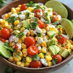 Für den mexikanischen Straßenmais-Salat benötigst du einige frische Zutaten. Hier sind die Hauptzutaten: - 4 frische Maiskolben, von der Hülle befreit - 1 Tasse Kirschtomaten, halbiert - 1/2 rote Zwiebel, fein gewürfelt - 1/2 Tasse Feta-Käse, zerbröselt - 1/4 Tasse frischer Koriander, gehackt - 1 Avocado, gewürfelt Diese Zutaten geben dem Salat eine frische und knusprige Textur. Der Mais bringt Süße, während die Zwiebel und Koriander einen tollen Geschmack hinzufügen. Du kannst auch andere Zutaten hinzufügen, um den Salat nach deinem Geschmack zu gestalten. Hier sind einige Ideen: - Paprika für mehr Farbe und Crunch - Jalapeños für etwas Schärfe - Radieschen für einen knackigen Biss - Gurken für zusätzliche Frische Probiere verschiedene Kombinationen aus! Jede Zutat bringt ihren eigenen Charakter in den Salat. Das Dressing ist der Star des Salats. Hier sind die Gewürze und Zutaten, die du benötigst: - 2 Esslöffel Mayonnaise - 1 Esslöffel Sauerrahm - 1 Teelöffel Chilipulver - 1 Limette, ausgepresst - Salz und Pfeffer nach Geschmack Das Dressing verbindet alles und gibt dem Salat einen tollen Geschmack. Du kannst die Menge an Chilipulver nach deinem gewünschten Schärfegrad anpassen. Für das vollständige Rezept, schau dir die Rezeptbeschreibung an. Zuerst müssen Sie alle Zutaten bereitstellen. Nehmen Sie die frischen Maiskolben und befreien Sie sie von der Hülle. Halten Sie auch die Kirschtomaten, Zwiebel und Avocado bereit. Diese Zutaten machen den Salat bunt und lecker. Stellen Sie sicher, dass Sie auch eine große Rührschüssel zur Hand haben. Diese wird später für die Mischung verwendet. Heizen Sie Ihren Grill auf mittelhohe Hitze vor. Grillen Sie die Maiskolben für etwa 10 bis 12 Minuten. Wenden Sie die Kolben regelmäßig. Dies hilft, eine gleichmäßige Bräunung zu erreichen. Wenn die Körner goldbraun sind, nehmen Sie die Kolben vom Grill. Lassen Sie sie abkühlen, bis Sie sie anfassen können. Schneiden Sie dann die Körner vorsichtig vom Kolben in die große Rührschüssel. Fügen Sie die halbierten Kirschtomaten, die gewürfelte Zwiebel, den zerbröselten Feta-Käse, den gehackten Koriander und die gewürfelte Avocado in die Schüssel mit dem Mais hinzu. In einer kleinen Schüssel mischen Sie die Mayonnaise, den Sauerrahm, das Chilipulver, den Limettensaft, Salz und Pfeffer. Rühren Sie, bis die Mischung glatt ist. Gießen Sie das Dressing über den Salat und heben Sie alles vorsichtig um. Das sorgt dafür, dass alle Zutaten gut bedeckt sind. Lassen Sie den Salat für mindestens 10 Minuten ruhen, damit sich die Aromen entfalten können. Um den besten mexikanischen Straßenmais-Salat zu machen, starte mit frischem Mais. Gegrillter Mais bringt einen tollen Geschmack. Achte darauf, die Körner gut abzuschneiden. Mische die Zutaten gut, damit jeder Bissen lecker ist. Lass den Salat kurz ruhen, damit die Aromen sich verbinden. Du kannst den Salat nach deinem Geschmack anpassen. Füge schwarze Bohnen für mehr Proteine hinzu. Wenn du es scharf magst, probiere Jalapeños. Für einen süßen Akzent, füge etwas Mais oder Paprika hinzu. Ein Spritzer Honig kann auch helfen, die Säure auszugleichen. So wird der Salat noch bunter und schmackhafter. Ein häufiger Fehler ist, den Salat zu früh zu servieren. Die Aromen benötigen Zeit, um sich zu entfalten. Ein weiterer Fehler ist, zu viel Dressing zu verwenden. Es sollte die Zutaten ergänzen, nicht ertränken. Achte darauf, frische Zutaten zu wählen. Alte oder matschige Zutaten können den Geschmack ruinieren. Halte die Balance zwischen den Zutaten für beste Ergebnisse. Für das vollständige Rezept, schaue in die Rezeptbeschreibung. {{image_4}} Du kannst diesen Salat ganz einfach vegan machen. Lass den Feta-Käse weg und ersetze die Mayonnaise. Nutze stattdessen pflanzliche Joghurtalternativen. Kokos- oder Soja-Joghurt sind gute Optionen. Füge einen Spritzer Zitronensaft hinzu, um den Geschmack zu verstärken. Das macht den Salat leicht und frisch. Wenn du auf bestimmte Diäten achtest, gibt es viele Alternativen. Verwende Blumenkohl anstelle von Mais für eine kohlenhydratarme Option. Füge statt Kirschtomaten gesunde Paprika hinzu. Paprika ist knackig und gibt Farbe. Für einen glutenfreien Salat, achte darauf, alle Zutaten zu prüfen. Toppings bringen mehr Textur und Geschmack. Überlege, knusprige Tortilla-Chips hinzuzufügen. Sie sorgen für einen tollen Crunch. Gegrillte Zwiebeln oder Jalapeños geben dem Salat einen zusätzlichen Kick. Frische Limettenscheiben sind auch eine gute Wahl. Sie bringen einen frischen Geschmack und du kannst sie nach Belieben auspressen. Um den mexikanischen Straßenmais-Salat frisch zu halten, lagere ich ihn in einem luftdichten Behälter. Achte darauf, den Salat gut abzudecken. So bleiben die Aromen erhalten. Wenn du den Salat länger aufbewahren möchtest, stelle ihn in den Kühlschrank. Er bleibt dort bis zu drei Tage frisch. Einfrieren kann eine gute Methode sein, um einige Zutaten frisch zu halten. Ich empfehle, die Maiskörner zu blanchieren, bevor du sie einfrierst. So bleiben sie knackig. Auch die Kirschtomaten und Avocado kannst du vorher in kleine Stücke schneiden und dann einfrieren. Aber beachte, dass gefrorene Avocado nach dem Auftauen weich wird. Ein paar Vorbereitungen im Voraus können dir viel Zeit sparen. Du kannst die Maiskolben grillen und die Körner abtrennen, bevor du den Salat zubereitest. Auch die Zwiebel und den Koriander kannst du schon vorher schneiden. So hast du alles bereit für die schnelle Zubereitung. Wenn du die Sauce ebenfalls im Voraus machst, kannst du sie einfach dazugeben, wenn du bereit bist zu servieren. Für das vollständige Rezept, schau dir den Abschnitt weiter oben an! Wenn Sie Mayonnaise nicht mögen, gibt es viele Alternativen. Sie können griechischen Joghurt verwenden. Er macht den Salat cremig und leicht. Eine andere Option ist Avocado. Sie pürieren einfach die Avocado und mischen sie in den Salat. Dies gibt einen guten Geschmack und ist gesund. Der Salat bleibt frisch und lecker. Der mexikanische Straßenmais-Salat hat einen leichten Kick durch das Chilipulver. Es ist nicht sehr scharf, sondern eher mild. Wenn Sie es schärfer mögen, können Sie mehr Chilipulver hinzufügen. Sie können auch frische Jalapeños hinzufügen. Diese machen den Salat würziger. Passen Sie die Schärfe an Ihren Geschmack an. Der Salat hält sich gut im Kühlschrank. Sie können ihn bis zu drei Tage aufbewahren. Achten Sie darauf, ihn in einem luftdichten Behälter zu lagern. Der Salat wird nach ein paar Tagen etwas weicher, aber der Geschmack bleibt. Wenn Sie frische Zutaten verwenden, bleibt der Salat besonders gut. - Hinweis: Vollständiges Rezept in der Rezeptbeschreibung enthalten. Der mexikanische Straßenmais-Salat ist einfach und lecker. Wir haben die besten Zutaten sowie Gewürze und Dressings durchgesehen. Ich gab euch auch eine Schritt-für-Schritt-Anleitung, um ihn perfekt zuzubereiten. Mit Tipps und Variationen findet jeder einen passenden Salat. Vergesst nicht, frische Zutaten gut zu lagern. Wenn ihr noch Fragen habt, schaut in die FAQs. Jetzt könnt ihr euren eigenen köstlichen Salat machen und genießen!