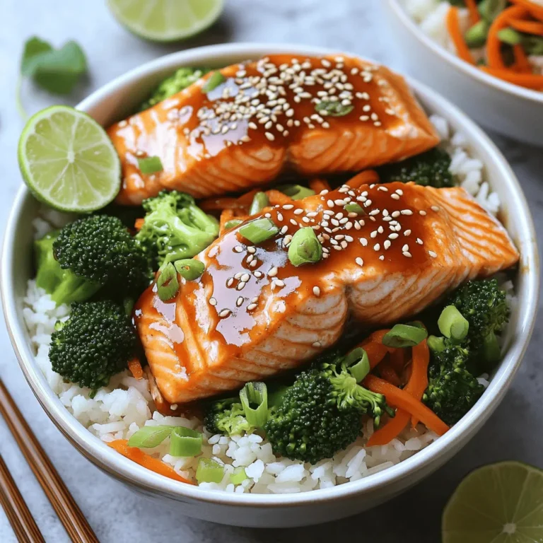 Für die Teriyaki-Lachs-Reis-Bowls brauchst du folgende Zutaten: - 2 Lachsfilets - 1 Tasse Jasminreis - 2 Tassen Wasser oder Hühnerbrühe - 1 Esslöffel Sesamöl - 1/4 Tasse Sojasauce (am besten natriumreduziert) - 2 Esslöffel Honig oder Ahornsirup - 1 Esslöffel Reisessig - 1 Teelöffel geriebener Ingwer - 2 Knoblauchzehen, fein gehackt - 1 Esslöffel Maisstärke, vermischt mit 2 Esslöffeln Wasser (zum Andicken) - 1 Tasse Brokkoliröschen - 1 Karotte, in Julienne geschnitten - 1 Teelöffel Sesamsamen (zum Garnieren) - 2 Frühlingszwiebeln, in Scheiben geschnitten (zum Garnieren) - Salz und Pfeffer nach Geschmack Diese Zutaten geben den Bowls ihren besonderen Geschmack. Du kannst die Bowls nach deinem Geschmack anpassen. Hier sind einige Ideen: - Füge Avocado für Cremigkeit hinzu. - Verwende Quinoa statt Jasminreis für mehr Nährstoffe. - Probiere andere Gemüse wie Paprika oder Zucchini. - Ergänze mit Nüssen für zusätzlichen Crunch. - Verwende andere Fischsorten, wie Thunfisch oder Forelle. Diese Optionen machen deine Bowls einzigartig und lecker. Du kannst auch gesunde Beigaben hinzufügen: - Spinat oder Grünkohl für mehr Vitamine. - Edamame für pflanzliches Protein. - Algen für gesunde Fette und Mineralstoffe. - Geröstete Süßkartoffeln für Ballaststoffe. Diese Nährstoffe machen deine Mahlzeit noch gesünder und schmackhafter. Wenn du mehr Infos willst, schau dir das Full Recipe an. Zuerst waschen Sie das Gemüse. Nehmen Sie eine Karotte und schneiden Sie sie in feine Streifen. Für den Brokkoli nehmen Sie kleine Röschen. Erhitzen Sie in einem Topf etwas Sesamöl. Fügen Sie das Gemüse hinzu und braten Sie es 4-5 Minuten lang. Es sollte zart, aber noch knackig sein. Stellen Sie das Gemüse dann beiseite. Nehmen Sie 1 Tasse Jasminreis und spülen Sie ihn unter kaltem Wasser. Das Wasser sollte klar sein. Geben Sie den Reis in einen Topf mit 2 Tassen Wasser oder Hühnerbrühe. Bringen Sie alles zum Kochen. Reduzieren Sie die Hitze und decken Sie den Topf ab. Lassen Sie den Reis 15 Minuten köcheln. Nach der Zeit mit einer Gabel auflockern und abgedeckt lassen. In einer kleinen Schüssel mischen Sie 1/4 Tasse Sojasauce, 2 Esslöffel Honig oder Ahornsirup, 1 Esslöffel Reisessig, 1 Teelöffel geriebenen Ingwer und 2 fein gehackte Knoblauchzehen. Geben Sie die Mischung in einen kleinen Topf und bringen Sie sie zum Köcheln. Rühren Sie eine Mischung aus 1 Esslöffel Maisstärke und 2 Esslöffeln Wasser ein. Kochen Sie die Sauce 1-2 Minuten lang, bis sie dick wird. Stellen Sie sie dann beiseite. Wärmen Sie eine beschichtete Pfanne bei mittlerer bis hoher Hitze auf. Fügen Sie nach Belieben einen Spritzer Sesamöl hinzu. Würzen Sie die Lachsfilets mit Salz und Pfeffer. Legen Sie die Hautseite nach unten in die Pfanne. Braten Sie den Lachs 4-5 Minuten. Wenden Sie ihn dann und garen Sie ihn weitere 3-4 Minuten, bis er zart und durchgegart ist. Nehmen Sie eine Schüssel und geben Sie eine Portion Jasminreis hinein. Legen Sie das Lachsfilet darauf. Fügen Sie das gebratene Gemüse hinzu. Träufeln Sie die Teriyaki-Sauce großzügig über die Bowls. Bestreuen Sie die Bowls mit 1 Teelöffel Sesamsamen und 2 geschnittenen Frühlingszwiebeln. Dies gibt zusätzlichen Crunch und Geschmack. Für das gesamte Rezept, schauen Sie sich das [Full Recipe] an. Ein häufiger Fehler ist, den Lachs zu lange zu kochen. Lachs sollte zart und saftig sein. Verwende eine Timer-App, um die Garzeit im Blick zu behalten. Ein weiteres Problem ist das Überwürzen. Beginne mit wenig Salz und Pfeffer. Du kannst später immer mehr hinzufügen, falls nötig. Achte darauf, die Teriyaki-Sauce nicht zu lange zu kochen. Sie kann sonst zu dick werden und die Aromen verlieren. Die Teriyaki-Sauce kann leicht angepasst werden. Füge mehr Honig hinzu, wenn du es süßer magst. Für eine würzigere Note kannst du etwas Sriracha oder Chili-Flocken hinzufügen. Du kannst auch frische Kräuter wie Koriander oder Basilikum hinzufügen. Diese geben der Sauce frische Aromen und einen schönen Farbkontrast. Die Garzeit für Lachs hängt von der Dicke des Filets ab. Für Lachsfilets von etwa 2,5 cm sind 4-5 Minuten auf der Hautseite ideal. Wende den Lachs dann und brate ihn weitere 3-4 Minuten. Lachs ist perfekt, wenn er in der Mitte noch leicht rosa ist. Verwende ein Fleischthermometer für beste Ergebnisse. Die Innentemperatur sollte etwa 60 °C betragen. Es ist wichtig, die perfekte Garzeit zu beachten. So bleibt der Lachs saftig und lecker. Diese Tipps helfen dir, nicht nur beim Lachs, sondern auch bei anderen Gerichten. Wenn du mehr über die Zubereitung erfahren möchtest, schaue dir das Full Recipe an. {{image_4}} Wenn du eine vegetarische Variante der Teriyaki-Lachs-Reis-Bowls zubereiten möchtest, gibt es viele Möglichkeiten. Du kannst Tofu oder Tempeh anstelle von Lachs verwenden. Diese Optionen nehmen die Aromen der Teriyaki-Sauce gut auf. Mariniere das Tofu mindestens 30 Minuten in der Sauce, bevor du es brätst. Das gibt dir den vollen Geschmack. Verwende auch mehr Gemüse. Paprika, Zucchini oder Pilze passen perfekt. Diese Gemüse sind nicht nur gesund, sie bringen auch tolle Farben in deine Schüssel. Die Beilage macht viel aus. Anstelle von Jasminreis könntest du Quinoa oder braunen Reis verwenden. Diese Alternativen sind nahrhaft und bringen einen anderen Geschmack. Vollkornreis hat mehr Ballaststoffe und ist sättigender. Für eine noch frischere Note, probiere Sushi-Reis oder einen Reissalat aus. Das gibt deiner Bowl eine ganz neue Textur. Du kannst deine Teriyaki-Lachs-Reis-Bowls mit asiatischen Fusionsideen aufpeppen. Füge frische Avocado hinzu, um eine cremige Note zu erreichen. Das passt gut zu der süßen Teriyaki-Sauce. Ein weiterer Tipp ist, die Bowls mit Kimchi zu garnieren. Das gibt einen scharfen Kick und macht das Gericht interessanter. Du kannst auch Nori-Streifen hinzufügen für einen zusätzlichen Umami-Geschmack. Egal welche Variation du wählst, jede Version bleibt lecker und macht Spaß! Schau dir das Full Recipe an, um loszulegen. Wenn du Reste von deinen Teriyaki-Lachs-Reis-Bowls hast, bewahre sie gut auf. Nutze dafür luftdichte Behälter. So bleiben die Aromen frisch. Du kannst die Bowls bis zu drei Tage im Kühlschrank lagern. Achte darauf, dass der Lachs und das Gemüse nicht zu lange stehen. Ein schnelles Aufwärmen sorgt dafür, dass der Geschmack bleibt. Das Einfrieren ist eine tolle Option. Teile die Bowls in Portionsgrößen auf. Lege sie in gefriergeeignete Behälter oder Beutel. So bleiben sie bis zu drei Monate frisch. Wenn du bereit bist zu essen, tau die Bowls einfach über Nacht im Kühlschrank auf. So bleibt die Qualität der Zutaten erhalten. Um die Bowls richtig aufzuwärmen, nutze die Mikrowelle oder den Herd. Wenn du die Mikrowelle benutzt, stelle die Leistung auf mittel. Erhitze die Bowls für 2-3 Minuten. Rühre zwischendurch um, damit alles gleichmäßig warm wird. Wenn du den Herd verwendest, erwärme die Bowls bei schwacher Hitze. Füge einen kleinen Schuss Wasser hinzu, um das Gemüse saftig zu halten. So schmecken die Bowls fast wie frisch zubereitet! Du kannst die Teriyaki-Lachs-Reis-Bowls bis zu drei Tage im Kühlschrank aufbewahren. Achte darauf, sie in einem luftdichten Behälter zu lagern. Die Qualität bleibt am besten, wenn du die Bowls in den ersten zwei Tagen isst. Nach dieser Zeit kann der Lachs an Frische verlieren. Ja, du kannst den Lachs im Voraus marinieren. Marinier ihn bis zu 24 Stunden vorher im Kühlschrank. Das gibt dem Lachs mehr Geschmack. Achte darauf, ihn gut abzudecken. So bleibt er frisch und die Aromen ziehen gut ein. Um die Sauce glutenfrei zu machen, ersetze die Sojasauce durch glutenfreie Sojasauce oder Tamari. Diese Alternativen haben einen ähnlichen Geschmack, sind aber ohne Gluten. Achte darauf, dass alle anderen Zutaten auch glutenfrei sind, um sicher zu sein. Die Teriyaki-Lachs-Reis-Bowls vereinen frische Zutaten und einfache Zubereitung. Wir haben die Hauptzutaten, Optionen zur Anpassung und nahrhafte Beigaben beleuchtet. Die Schritt-für-Schritt-Anleitung bietet klare Schritte, um Fehler zu vermeiden. Variationen zeigen kreative Wege, das Gericht anzupassen. Schließlich wissen Sie nun, wie Sie Reste richtig lagern und aufwärmen. Egal, ob Sie ein schnelles Abendessen oder etwas Neues ausprobieren möchten, diese Bowls sind eine tolle Wahl.
