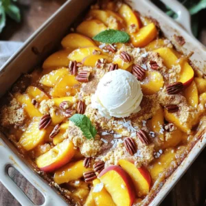 - 4 Tassen frische Pfirsiche, geschält und in Scheiben geschnitten - 1 Tasse Kristallzucker - 1 Teelöffel gemahlener Zimt Die Hauptbestandteile sind einfach und frisch. Du brauchst die Pfirsiche, um den Kuchen saftig zu machen. Achte darauf, dass sie reif sind. Der Zucker hilft, die Süße zu betonen. Zimt bringt ein warmes Aroma. Diese drei Zutaten geben dem Gericht seinen tollen Geschmack. - 1 Packung (15,25 oz) Gelbkuchenmischung - 1 Tasse ungesalzene Butter, geschmolzen - 1 Tasse gehackte Pekannüsse (oder Walnüsse) - 1 Tasse ungesüßte Kokosflocken (optional) - Vanilleeis zum Servieren (optional) Die Gelbkuchenmischung macht das Rezept schnell. Sie sorgt für eine goldene und knusprige Kruste. Die geschmolzene Butter verleiht der Mischung Feuchtigkeit. Die Nüsse fügen einen knackigen Biss hinzu. Kokosflocken sind optional, bringen aber eine neue Note. Vanilleeis macht den Kuchen perfekt zum Servieren. Du kannst das Rezept nach deinem Geschmack anpassen. Wenn du mehr wissen möchtest, schau dir das [Full Recipe] an. Zuerst heizen Sie Ihren Ofen auf 175°C vor. Dies sorgt für ein gleichmäßiges Backen. Während der Ofen aufheizt, bereiten Sie die Pfirsiche vor. Sie brauchen frische, geschälte und in Scheiben geschnittene Pfirsiche. Mischen Sie die Pfirsiche in einer großen Schüssel mit einer Tasse Kristallzucker und einem Teelöffel gemahlenem Zimt. Rühren Sie gut um, bis alle Pfirsiche gleichmäßig bedeckt sind. Jetzt ist es Zeit, den Kuchen zusammenzustellen. Geben Sie die Pfirsichmischung in eine gefettete Auflaufform. Verteilen Sie die Mischung gleichmäßig. Streuen Sie dann die Gelbkuchenmischung gleichmäßig über die Pfirsiche. Gießen Sie die geschmolzene Butter langsam über die Mischung. Achten Sie darauf, dass die gesamte Oberfläche gut benetzt ist. Sie können auch eine Tasse gehackte Pekannüsse oder Walnüsse sowie Kokosflocken auf die Mischung streuen. Backen Sie den Kuchen im vorgeheizten Ofen für 40 bis 45 Minuten. Die Oberseite sollte goldbraun und sprudelnd sein. Nehmen Sie den Kuchen heraus und lassen Sie ihn etwa 10 Minuten abkühlen. Dies hilft, die Aromen zu setzen. Servieren Sie den Kuchen warm. Für einen besonderen Genuss können Sie Vanilleeis dazu reichen. Für das ganze Rezept schauen Sie sich das [Full Recipe] an. Gleichmäßiges Verteilen der Zutaten ist sehr wichtig. Wenn die Pfirsiche gut verteilt sind, backt der Kuchen gleichmäßig. Streuen Sie die Gelbkuchenmischung gleichmäßig über die Pfirsiche. Gießen Sie die geschmolzene Butter langsam und gleichmäßig darüber. So bleibt alles schön feucht. Kontrollieren Sie die Backzeit genau. Der Kuchen sollte goldbraun sein und sprudeln. Zu langes Backen macht den Kuchen trocken. Eine tolle Idee ist die Kombination mit Vanilleeis. Die Kälte des Eises passt gut zu den warmen Pfirsichen. Garnieren Sie das Dessert mit einem Minzblatt für einen frischen Look. Sie können auch etwas Schlagsahne hinzufügen. Das macht das Dessert noch leckerer und schöner. Vermeiden Sie Überbacken. Es macht den Kuchen hart und trocken. Prüfen Sie den Kuchen nach 40 Minuten. Richtiges Messen der Zutaten ist ein weiterer wichtiger Punkt. Verwenden Sie Messbecher für die trockenen Zutaten. So stellen Sie sicher, dass alles gut gelingt. Wenn Sie das Rezept genau befolgen, wird Ihr Pfirsich-Dump-Kuchen großartig! Für das vollständige Rezept schauen Sie sich den Full Recipe an. {{image_4}} Es gibt viele Möglichkeiten, um den Pfirsich-Cobbler-Dump-Kuchen zu variieren. Du kannst andere Obstsorten verwenden. Äpfel, Beeren oder sogar Kirschen passen gut. Diese Früchte bringen ihren eigenen Geschmack und machen das Dessert spannend. Wenn du Nüsse nicht magst, lass sie einfach weg. Du kannst auch die Kokosflocken weglassen, wenn du eine andere Textur möchtest. Wenn du auf Zucker achten musst, reduziere die Menge. Du kannst auch Zuckeralternativen wie Stevia oder Honig verwenden. Für eine glutenfreie Version nimm eine glutenfreie Kuchenmischung. Diese Anpassungen machen das Rezept gesünder und du kannst es ohne Bedenken genießen. Je nach Saison kannst du das Rezept anpassen. Im Frühling sind Erdbeeren frisch, im Sommer kannst du Pfirsiche verwenden. Im Herbst sind Äpfel und Birnen ideal. Im Winter sind gefrorene Früchte eine gute Option. So bleibt der Kuchen das ganze Jahr über lecker und interessant. Sie können den Pfirsich-Dump-Kuchen bei Raumtemperatur lagern. Decken Sie ihn einfach mit Folie ab. So bleibt er frisch für ein paar Tage. Wenn Sie ihn länger aufbewahren möchten, legen Sie ihn in den Kühlschrank. Der Kühlschrank hält den Kuchen für etwa eine Woche gut. Wenn Sie den Kuchen für längere Zeit aufbewahren wollen, frieren Sie ihn ein. Schneiden Sie ihn in Portionen und legen Sie diese in einen luftdichten Behälter oder einen Gefrierbeutel. So bleibt der Kuchen bis zu drei Monate frisch. Achten Sie darauf, die Portionen gut zu beschriften, damit Sie wissen, wann Sie sie eingefroren haben. Um den übrig gebliebenen Kuchen zu erwärmen, heizen Sie den Ofen auf 175°C vor. Legen Sie den Kuchen in eine Auflaufform und decken Sie ihn mit Folie ab. Erwärmen Sie ihn für etwa 15 bis 20 Minuten. So bleibt der Kuchen saftig und der Belag knusprig. Servieren Sie ihn mit einer Kugel Vanilleeis für ein noch besseres Erlebnis. Für das vollständige Rezept, schauen Sie sich den Abschnitt "Pfirsich-Paradies-Dump-Kuchen" an. Die Zubereitung dauert nur 10 Minuten. Die Backzeit beträgt 40 bis 45 Minuten. Insgesamt brauchst du also etwa 55 Minuten. Das macht diesen Kuchen schnell und einfach. Ja, gefrorene Pfirsiche sind eine gute Wahl! Lass sie zuerst auftauen und abtropfen. So wird die Mischung nicht zu nass. Gefrorenes Obst hat oft den gleichen tollen Geschmack. Du kannst eine weiße Kuchenmischung oder Schokoladenkuchenmischung nutzen. Auch ein selbstgemachter Teig aus Mehl, Zucker und Backpulver ist möglich. So passt du das Rezept an deinen Geschmack an. Das Rezept ergibt etwa 8 bis 10 Portionen. Die genaue Anzahl hängt von der Größe der Stücke ab. Du kannst den Kuchen in große oder kleine Portionen schneiden. Ja, du kannst ihn anpassen! Für glutenfreie Versionen gibt es spezielle Kuchenmischungen. Veganer können die Butter durch pflanzliche Alternativen ersetzen. So kann jeder diesen leckeren Kuchen genießen. Der Pfirsich-Dump-Kuchen ist einfach und lecker. Mit wenigen Zutaten schaffen Sie ein großartiges Dessert. Die Zubereitung ist schnell und macht Spaß. Achten Sie dabei auf die Backzeit und die richtigen Zutaten. Variieren Sie mit Obst oder Nüssen für neue Geschmäcker. Lagern Sie den Kuchen richtig, um ihn länger frisch zu halten. Dieser Kuchen ist perfect für jedes Fest oder einfach zum Genießen. Probieren Sie es aus und teilen Sie den Genuss!