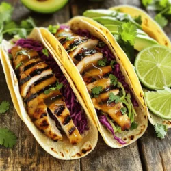 Für die Hauptzutaten brauche ich: - 450 g Haut- und knochenloses Hähnchenschenkel - 60 ml Honig - 60 ml frischer Limettensaft - 2 Knoblauchzehen, fein gehackt Diese Zutaten bilden die Basis für die Tacos. Das Hähnchen wird saftig und geschmackvoll. Honig und Limettensaft geben eine süße und frische Note. Knoblauch sorgt für einen aromatischen Kick. Um das Hähnchen zu würzen, benutze ich: - 1 Teelöffel Chilipulver - 1/2 Teelöffel Kreuzkümmel - Salz und Pfeffer nach Geschmack Die Gewürze sind wichtig für den Geschmack. Chilipulver bringt etwas Schärfe. Kreuzkümmel gibt einen warmen, erdigen Geschmack. Eine gute Marinade macht das Hähnchen zart und lecker. Für die Tacos verwende ich: - 8 kleine Maistortillas - 1 Tasse rote Kohl, fein geschnitten - 1 Avocado, in Scheiben geschnitten - Frischer Koriander zum Garnieren - Limettenspalten zum Servieren Die Beilagen machen die Tacos bunt und knackig. Roter Kohl fügt eine schöne Farbe hinzu. Avocado bringt Cremigkeit. Frischer Koriander gibt einen frischen Geschmack. Limettenspalten runden das Gericht ab. Um die vollständige Anleitung zu sehen, schaue dir das Full Recipe an. Zuerst musst du die Marinade vorbereiten. Nimm eine Schüssel und mische: - 60 ml Honig - 60 ml frischer Limettensaft - 2 Knoblauchzehen, fein gehackt - 1 Teelöffel Chilipulver - 1/2 Teelöffel Kreuzkümmel - Salz und Pfeffer nach Geschmack Rühre alles gut um. Danach lege die Hähnchenschenkel in die Marinade. Stelle sicher, dass sie gut bedeckt sind. Decke die Schüssel ab und stelle sie für mindestens 30 Minuten in den Kühlschrank. Du kannst sie auch bis zu 2 Stunden marinieren, um mehr Geschmack zu erzielen. Heize den Grill oder eine Grillpfanne auf mittelhohe Hitze vor. Nimm die Hähnchenschenkel aus der Marinade. Entsorge die Marinade. Lege das Hähnchen auf den Grill. Grille es für 5-7 Minuten auf jeder Seite. Das Hähnchen sollte vollständig durchgegart sein. Die Innentemperatur sollte 75°C erreichen. Nach dem Grillen lasse das Hähnchen einige Minuten ruhen. Schneide es dann in Streifen. Erwärme die Maistortillas in einer trockenen Pfanne. Mach dies auf mittlerer Hitze für etwa 30 Sekunden auf jeder Seite. Jetzt ist es Zeit, die Tacos zusammenzustellen. Lege einige Streifen gegrilltes Hähnchen auf jede Tortilla. Toppe sie mit: - 1 Tasse roten Kohl, fein geschnitten - 1 Avocado, in Scheiben geschnitten Garnieren kannst du mit frischem Koriander. Serviere die Tacos mit Limettenspalten, um zusätzlichen Schwung zu verleihen. Um die besten Honig-Limetten-Hühnchen-Tacos zu machen, ist der Grill wichtig. Ich empfehle, einen Holzkohlegrill oder einen Gasgrill zu verwenden. Holzkohle gibt einen tollen Rauchgeschmack. Achte darauf, den Grill auf mittelhohe Hitze vorzuheizen. So wird das Hähnchen gleichmäßig gar. Wenn du eine Grillpfanne benutzt, stelle sicher, dass sie gut erhitzt ist, bevor du das Hähnchen hinzufügst. Ein häufiger Fehler ist, das Hähnchen zu früh zu wenden. Lass das Hähnchen fünf bis sieben Minuten auf jeder Seite grillen. So erhält es schöne Grillstreifen und bleibt saftig. Überprüfe auch die Innentemperatur. Sie sollte 75°C betragen, um sicherzustellen, dass das Hähnchen gut durch ist. Lass das Hähnchen nach dem Grillen ruhen. Dies hilft, die Säfte zu halten. Die Marinade ist der Schlüssel zu diesem Rezept. Du kannst die Gewürze nach deinem Geschmack anpassen. Füge etwas mehr Chilipulver hinzu, wenn du es würziger magst. Oder probiere frische Kräuter wie Thymian oder Oregano aus. Du kannst auch den Limettensaft durch Zitronensaft ersetzen. Das gibt einen anderen, aber leckeren Geschmack. Denke daran, die anderen Zutaten wie Koriander und Avocado auch nach deinem Geschmack zu wählen. Für das vollständige Rezept, schau dir die Anleitung unter Full Recipe an. {{image_4}} Wenn Sie nach einer vegetarischen Option suchen, probieren Sie Tofu oder Tempeh. Marinieren Sie diese wie das Hähnchen. Nutzen Sie die gleiche Mischung aus Honig und Limettensaft. Grillen Sie den Tofu, bis er goldbraun ist. So bleiben die Aromen erhalten. Sie können auch schwarze Bohnen oder Kichererbsen für mehr Textur und Geschmack hinzufügen. Die Möglichkeiten für Toppings sind endlos. Fügen Sie frischen Salat, geriebenen Käse oder Salsa hinzu. Sliced Jalapeños bringen einen schönen Kick. Für mehr Frische können Sie auch Mango- oder Ananasstücke verwenden. Diese Früchte passen gut zu Honig und Limette. Sie verleihen den Tacos eine süße Note. Experimentieren Sie mit verschiedenen Kombinationen. Saucen können den Geschmack Ihrer Tacos verbessern. Versuchen Sie eine scharfe Salsa oder eine cremige Avocado-Sauce. Eine Limetten-Joghurt-Sauce bringt Frische. Sie können auch eine Erdnuss- oder Erdnussbuttersauce ausprobieren. Diese Saucen bieten einen interessanten Kontrast zu den süßen Aromen. Scheuen Sie sich nicht, kreativ zu sein! Wenn du noch Reste von den Honig-Limetten-Hühnchen-Tacos hast, bewahre sie richtig auf. Lege die Tacos in einen luftdichten Behälter. So bleiben sie frisch und lecker. Du kannst auch die Füllung und die Tortillas getrennt aufbewahren. Dadurch bleiben die Tortillas knusprig. Lagere die Reste im Kühlschrank. Dort halten sie bis zu drei Tage. Um die Reste zu erwärmen, nutze eine Pfanne. Erhitze die Tacos bei mittlerer Hitze. Dies sorgt dafür, dass die Tortillas wieder warm und weich werden. Für die Füllung kannst du die Mikrowelle verwenden. Stelle die Füllung in eine Schüssel und decke sie ab. Erwärme sie in kurzen Intervallen, bis sie heiß ist. So schmecken die Tacos fast wie frisch zubereitet. Die Zutaten der Tacos haben unterschiedliche Haltbarkeiten. Hähnchen sollte immer frisch sein. Im Kühlschrank bleibt es zwei bis drei Tage gut. Rote Kohl und Avocado sind auch schnell verderblich. Lagere den Kohl im Kühlschrank und verwende ihn innerhalb einer Woche. Avocado reift schnell. Wenn du sie nicht sofort nutzt, lagere sie im Kühlschrank, um die Frische zu verlängern. Limettensaft bleibt einige Tage frisch, wenn du ihn kühl und dunkel aufbewahrst. Um Honig-Limetten-Hühnchen-Tacos zu machen, marinieren Sie zuerst das Hähnchen. Mischen Sie Honig, frischen Limettensaft, gehackten Knoblauch, Chilipulver, Kreuzkümmel, Salz und Pfeffer in einer Schüssel. Geben Sie die Hähnchenschenkel in die Marinade und lassen Sie sie mindestens 30 Minuten ziehen. Grillen Sie das Hähnchen dann für 5-7 Minuten auf jeder Seite, bis es durchgegart ist. Schneiden Sie das Hähnchen in Streifen und füllen Sie die Maistortillas. Toppen Sie die Tacos mit rotem Kohl, Avocado und frischem Koriander. Zu Honig-Limetten-Hühnchen-Tacos passen viele Beilagen gut. Sie können einen frischen Salat mit Limettendressing machen. Guacamole ist auch eine tolle Wahl. Ein einfacher Reis mit Kräutern ergänzt die Aromen. Salsa, besonders eine fruchtige, bringt frische und Schärfe. Tortilla-Chips sind eine knusprige Ergänzung. Ja, Sie können die Marinade im Voraus machen. Mischen Sie alle Zutaten für die Marinade und bewahren Sie sie in einem Behälter im Kühlschrank auf. So spart man Zeit, wenn man die Tacos zubereitet. Sie können die Marinade bis zu zwei Tage im Voraus zubereiten. Denken Sie daran, das Hähnchen kurz vor dem Grillen darin zu marinieren. Das sorgt für frischen Geschmack. Du hast nun alles über Honig-Limetten-Hühnchen-Tacos gelernt. Wir haben die Zutaten, die Zubereitung und viele Tipps durchgesprochen. Du kannst verschiedene Variationen ausprobieren und die Reste gut aufbewahren. Denk daran, beim Grillen vorsichtig zu sein und Spaß beim Experimentieren zu haben. Diese Tacos sind einfach köstlich und vielseitig. Also ran an den Grill!