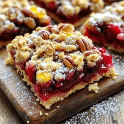 Um leckere Kirschen-Pekannüsse-Crumble-Riegel zu machen, brauchen wir folgende Zutaten: - 2 Tassen frische oder gefrorene Kirschen, entsteint und halbiert - 1 Tasse Pekannüsse, grob gehackt - 1 Tasse Haferflocken - 1 Tasse Allzweckmehl - 1/2 Tasse brauner Zucker - 1/2 Tasse Kristallzucker - 1/2 Tasse ungesalzene Butter, geschmolzen - 1 Teelöffel Vanilleextrakt - 1/2 Teelöffel Backpulver - 1/4 Teelöffel Salz Diese Zutaten sind einfach zu finden und machen die Riegel so besonders. Die Kirschen geben einen fruchtigen Geschmack, während die Pekannüsse für den Crunch sorgen. Wenn du keine Pekannüsse magst, kannst du Walnüsse oder Mandeln verwenden. Für eine glutenfreie Option kann glutenfreies Mehl verwendet werden. Frische Beeren sind auch eine tolle Wahl, wenn du Kirschen nicht magst. Du kannst Erdbeeren oder Himbeeren ausprobieren. Die Nährwerte variieren, je nach den verwendeten Zutaten. Hier sind die groben Werte pro Riegel, basierend auf 16 Portionen: - Kalorien: Ca. 200 kcal - Fett: 10 g - Kohlenhydrate: 27 g - Eiweiß: 3 g - Ballaststoffe: 2 g Diese Riegel sind eine köstliche und nahrhafte Snack-Option. Du kannst die Vollwertigkeit erhöhen, indem du mehr Nüsse oder Haferflocken hinzufügst. Für das komplette Rezept schau dir die [Full Recipe] an. Um die Kirschen vorzubereiten, nehme ich frische oder gefrorene Kirschen. Ich entsteine sie und halbiere sie. Dann vermische ich die Kirschen mit zwei Esslöffeln Kristallzucker und einer Prise Salz. Diese Mischung lasse ich ziehen. So entfalten die Kirschen ihren süßen Geschmack und werden saftiger. Für die Crumble-Mischung nehme ich eine große Schüssel. Dort mische ich Haferflocken, Allzweckmehl, braunen Zucker, den restlichen Kristallzucker, Backpulver und Salz gründlich. Dann gieße ich die geschmolzene Butter und den Vanilleextrakt darüber. Mit einer Gabel oder meinen Fingern vermenge ich alles, bis die Mischung wie grobe Krümel aussieht. Schließlich füge ich die gehackten Pekannüsse hinzu und rühre alles gut um. Ich heize den Ofen auf 175°C (350°F) vor. In eine vorbereitete Auflaufform drücke ich zwei Drittel der Crumble-Mischung gleichmäßig auf den Boden. Dann verteile ich die marinierten Kirschen gleichmäßig darüber. Zum Schluss streue ich die restliche Crumble-Mischung über die Kirschen. Ich backe die Form 30-35 Minuten lang im Ofen. Die Oberseite sollte goldbraun und die Kirschen sprudelnd sein. Nach dem Backen lasse ich die Riegel vollständig in der Form abkühlen, bevor ich sie in Stücke schneide. Diese Schritte machen die Cherry Pecan Crumble Bars zu einer saftigen und einfachen Leckerei. Für die genauen Mengen und alle Details sehe dir das Full Recipe an. Um die perfekte Konsistenz der Cherry Pecan Crumble Bars zu erreichen, ist es wichtig, die Mischung gut zu vermengen. Achte darauf, dass die Butter gleichmäßig in die trockenen Zutaten eingearbeitet wird. Verwende eine Gabel oder deine Finger, um grobe Krümel zu formen. Diese Krümel sorgen für eine knusprige Oberseite und eine saftige Unterlage. Lass die Riegel nach dem Backen vollständig abkühlen. So können sie fest werden und lassen sich leicht schneiden. Ein häufiger Fehler beim Backen ist, die Kirschen nicht ausreichend zu marinieren. Wenn du sie mit Zucker und einer Prise Salz vermischst, gibst du ihnen Zeit, ihren Saft freizusetzen. Dadurch wird der Geschmack intensiver. Ein weiterer Fehler ist, die Riegel zu früh aus dem Ofen zu nehmen. Achte darauf, dass die Oberseite goldbraun ist und die Kirschen sprudeln. So bleiben die Riegel saftig und lecker. Für eine ansprechende Präsentation serviere die Kirschen-Pekannüsse-Crumble-Riegel warm oder bei Raumtemperatur. Du kannst sie mit etwas Honig oder Ahornsirup beträufeln. Das sorgt für zusätzlichen Geschmack. Garniere jeden Riegel mit gehackten Pekannüssen und einer Prise Puderzucker. Das sieht nicht nur schön aus, sondern schmeckt auch köstlich. Wenn du mehr Abwechslung möchtest, versuche verschiedene Früchte oder Nüsse. {{image_4}} Wenn Sie Abwechslung suchen, probieren Sie andere Früchte. Äpfel oder Birnen sind großartige Alternativen. Sie geben den Riegeln eine süße und saftige Note. Auch Himbeeren oder Blaubeeren funktionieren gut. Diese Früchte bringen eine frische Säure mit. Experimentieren Sie mit verschiedenen Obstsorten, um neue Geschmäcker zu entdecken. Für vegane Optionen ersetzen Sie die Butter durch Kokosöl. Verwenden Sie eine pflanzliche Alternative zu Kristallzucker. Wenn Sie glutenfrei essen, nutzen Sie glutenfreies Mehl. So bleibt der Geschmack gleich gut, während Sie auf Ihre Ernährung achten. Diese Anpassungen machen die Riegel für jeden zugänglich. Fügen Sie Zimt oder Muskatnuss hinzu, um den Riegeln mehr Tiefe zu geben. Diese Gewürze passen gut zu Kirschen und Pekannüssen. Sie können auch eine Prise Ingwer versuchen. Es sorgt für einen interessanten Twist. Experimentieren Sie mit diesen Gewürzen, um Ihren perfekten Riegel zu finden. Um die Frische der Kirschen-Pekannüsse-Crumble-Riegel zu bewahren, lagern Sie sie in einem luftdichten Behälter. Stellen Sie sicher, dass der Behälter kühl und trocken ist. Vermeiden Sie direkte Sonneneinstrahlung. Wenn möglich, verwenden Sie ein Glasgefäß, das die Feuchtigkeit fernhält. Im Kühlschrank bleiben die Riegel etwa eine Woche frisch. Wickeln Sie sie gut ein oder legen Sie sie in einen luftdichten Behälter. Im Gefrierfach halten sie bis zu drei Monate. Schneiden Sie die Riegel vor dem Einfrieren in Portionen. So können Sie die gewünschte Menge einfach entnehmen. Um die Riegel wieder warm und lecker zu machen, heizen Sie den Ofen auf 175°C vor. Legen Sie die Riegel auf ein Blech und backen Sie sie für 10 bis 15 Minuten. Sie können auch die Mikrowelle verwenden. Erhitzen Sie jeweils 15 Sekunden, bis sie warm sind. Dies bewahrt die zarte Textur und den köstlichen Geschmack. Für das vollständige Rezept besuchen Sie [Full Recipe]. Die Riegel bleiben frisch, wenn Sie sie richtig lagern. In einem luftdichten Behälter halten sie sich bis zu fünf Tage bei Raumtemperatur. Wenn Sie sie im Kühlschrank aufbewahren, können sie bis zu zwei Wochen halten. Für längere Lagerung können Sie die Riegel tiefgefrieren. Sie bleiben bis zu drei Monate gefroren frisch. Lassen Sie sie einfach bei Raumtemperatur auftauen, wenn Sie sie genießen möchten. Ja, Sie können die Pekannüsse ganz einfach ersetzen. Mandeln oder Walnüsse sind gute Alternativen. Beide Nüsse geben den Riegeln einen leckeren Geschmack. Wenn Sie Erdnüsse mögen, probieren Sie diese auch aus. Achten Sie darauf, die Nüsse grob zu hacken, damit sie gut in die Mischung passen. Dies sorgt für eine tolle Textur in jedem Bissen. Um die Riegel glutenfrei zu machen, ersetzen Sie das Allzweckmehl durch eine glutenfreie Mehlmischung. Achten Sie darauf, dass die Mischung für Backwaren geeignet ist. Auch viele Haferflocken sind nicht glutenfrei, also wählen Sie zertifizierte glutenfreie Haferflocken. So bleibt der Geschmack gleich, und Sie können die Riegel ohne Sorge genießen. In diesem Artikel haben wir die Zutaten für Kirschen-Pekannüsse-Crumble-Riegel betrachtet. Ich habe Ihnen auch gezeigt, wie Sie diese Riegel Schritt für Schritt zubereiten können. Wir haben wertvolle Tipps gegeben, um die perfekte Konsistenz zu erreichen und häufige Fehler zu vermeiden. Variationen und Lagerhinweise helfen Ihnen, die Riegel länger frisch zu halten. Nutzen Sie diese Informationen, um Ihre eigenen leckeren Crumble-Riegel zu kreieren. Genießen Sie das Backen und Experimentieren in der Küche!