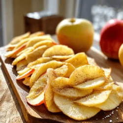 - Äpfel: Ich empfehle Fuji oder Honeycrisp. Diese Sorten sind süß und knackig. Sie behalten ihre Textur gut, wenn man sie backt. Du kannst auch Granny Smith für einen säuerlichen Kick wählen. Wähle frische, reife Äpfel ohne Druckstellen. - Zimt: Gemahlener Zimt bringt Wärme und Geschmack. Er ist gesund und hat viele Vorteile. Zimt kann den Blutzucker regulieren und hat entzündungshemmende Eigenschaften. Achte darauf, hochwertigen Zimt zu kaufen. Ceylon-Zimt ist am besten, hat aber eine höhere Preisstufe. - Süßungsmittel: Zucker ist die klassische Wahl. Er gibt den Chips die richtige Süße. Du kannst jedoch Kokoszucker verwenden, wenn du gesündere Optionen magst. Kokoszucker hat einen niedrigeren glykämischen Index. Das macht ihn zu einer besseren Wahl für viele Menschen. Die vollständige Rezeptanleitung findest du in der Full Recipe. Heize deinen Ofen auf 200°F (95°C) vor. Das sorgt für die perfekte Temperatur. Bereite ein Backblech vor, indem du es mit Backpapier auslegst. So kleben die Chips nicht fest. Wasche die Äpfel gründlich, um Schmutz zu entfernen. Entkerne sie dann und schneide sie in sehr dünne Scheiben. Ein Mandoline-Schneider hilft dir dabei. Die Scheiben sollten etwa 1/8 Zoll dick sein. Gib die Apfelscheiben in eine große Schüssel. Füge 1 Esslöffel Zitronensaft hinzu. Dies verhindert, dass die Äpfel braun werden. Mische alles gut durch, damit der Saft gleichmäßig verteilt ist. In einer kleinen Schüssel mische 2 Teelöffel Zimt, 1 Esslöffel Zucker und eine Prise Salz. Diese Mischung bringt den Geschmack zum Leben. Streue die Zimt-Zucker-Mischung gleichmäßig über die Apfelscheiben. Wende die Äpfel vorsichtig, damit die Gewürze überall haften. Du wirst sehen, wie lecker sie aussehen! Jetzt sind deine Äpfel bereit zur Verarbeitung. Folge einfach dem [Full Recipe] für weitere Schritte. Um die beste Konsistenz für deine Apfelchips zu erreichen, ist die Dicke der Scheiben wichtig. Schneide die Äpfel dünn, etwa 1/8 Zoll. Dünnere Scheiben werden knuspriger. Eine Mandoline ist ideal für gleichmäßige Scheiben. Die Backzeit und Temperatur sind ebenfalls entscheidend. Stelle deinen Ofen auf 200°F (95°C) ein. Backe die Chips für 1,5 bis 2 Stunden. Wende die Chips nach der Hälfte der Zeit. So werden sie gleichmäßig knusprig. Lass die Chips nach dem Backen gut abkühlen. Sie werden beim Abkühlen knuspriger. Lasse sie etwa 10 Minuten auf dem Blech. So verdampft die Feuchtigkeit besser. Für die Lagerung ist ein luftdichter Behälter wichtig. Bewahre die Chips an einem kühlen, trockenen Ort auf. So bleiben sie bis zu einer Woche frisch und knusprig. Achte darauf, dass sie nicht in der Nähe von Feuchtigkeit sind. {{image_4}} Du kannst die Grundrezeptur für deine Cinnamon Apple Chips leicht anpassen. Probiere alternative Gewürze wie Muskatnuss oder Ingwer für einen neuen Twist. Muskatnuss bringt eine warme Note, die gut zu Äpfeln passt. Ingwer gibt einen scharfen Kick. Diese Gewürze fügen mehr Geschmack hinzu und machen die Chips interessanter. Außerdem kannst du andere Früchte verwenden. Birnen, Pfirsiche oder Ananas sind tolle Optionen. Diese Früchte bringen ihre eigene Süße und Frische. Schneide sie einfach in dünne Scheiben, genau wie die Äpfel. So bekommst du ein buntes Snacksortiment. Wenn du auf Zucker verzichten möchtest, gibt es einfache Lösungen. Du kannst das Rezept ohne Zucker machen. Verwende stattdessen Süßungsmittel wie Honig oder Ahornsirup. Diese Optionen sind oft gesünder und geben einen feinen Geschmack. Eine andere gute Wahl ist Kokoszucker. Er hat einen niedrigeren glykämischen Index und passt gut zu den Aromen. Experimentiere mit den Süßungsmitteln, um deinen perfekten Geschmack zu finden. So kannst du gesunde Snacks genießen, die trotzdem lecker sind. Um die Apfelchips frisch zu halten, nutze einen luftdichten Behälter. Glasbehälter sind ideal, da sie die Feuchtigkeit fernhalten. Auch Kunststoffbehälter mit gut schließendem Deckel funktionieren. Lagere die Chips an einem kühlen, trockenen Ort. Vermeide direkte Sonneneinstrahlung, da sie die Chips weich machen kann. Die Haltbarkeit der Chips beträgt bis zu einer Woche. Wenn du sie richtig lagerst, bleiben sie knusprig und lecker. Achte darauf, die Chips nicht in der Nähe von feuchten Lebensmitteln zu lagern. Wenn die Chips etwas weich geworden sind, gibt es einfache Methoden, um sie wieder knusprig zu machen. Du kannst die Chips für 5 bis 10 Minuten bei 200°F (95°C) in den Ofen legen. Dies entfernt die Feuchtigkeit und bringt die Knusprigkeit zurück. Alternativ kannst du die Chips auch kurz in einer Pfanne ohne Öl erhitzen. Das verbessert die Textur und macht sie wieder knusprig. Wenn du die Chips frisch hältst, kannst du die ganze Woche über genießen. Cinnamon Apple Chips sind ein toller Snack! Du kannst sie bis zu einer Woche aufbewahren. Lagere sie in einem luftdichten Behälter. So bleiben sie frisch und knusprig. Vermeide Feuchtigkeit, denn sie machen die Chips weich. Wenn du sie länger aufbewahren möchtest, kannst du sie auch einfrieren. Das geht gut, aber sie können etwas an Knusprigkeit verlieren. Ja, du kannst die Äpfel schälen, aber es ist nicht nötig. Die Schale enthält viele Nährstoffe. Außerdem gibt die Schale den Chips eine schöne Textur. Wenn du die Schale dran lässt, sparst du auch Zeit. Wenn du einen milderen Geschmack magst, schäle die Äpfel. Es kommt ganz auf deinen persönlichen Geschmack an. Du findest Cinnamon Apple Chips in vielen Geschäften. Supermärkte und Bioläden haben oft verschiedene Marken. Beliebte Marken sind zum Beispiel Bare Snacks und Simply 7. Online-Shops bieten auch eine große Auswahl. Achte auf die Zutatenliste, um sicherzustellen, dass keine künstlichen Stoffe enthalten sind. Probier verschiedene Marken, um deinen Favoriten zu finden. Cinnamon Apple Chips sind einfach und lecker. Wir haben die Hauptzutaten, die Schritte und hilfreiche Tipps durchlaufen. Du weißt jetzt, wie du perfekte Chips machst. Denke daran, kreativ zu sein und verschiedene Aromen auszuprobieren. Bewahre die Chips richtig auf, damit sie lange frisch bleiben. Mit den richtigen Tipps und Tricks wird dein Snack zum Hit für jeden! Viel Spaß beim Ausprobieren!